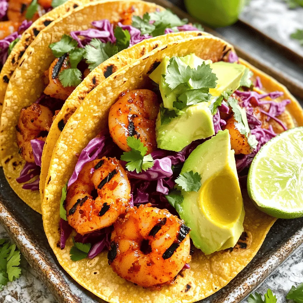Für die gegrillten Garnelen-Tacos brauchen Sie frische Zutaten. Hier sind die Hauptzutaten: - 450 g große Garnelen, geschält und entdarmt - 8 kleine Mais-Tortillas - 1 Tasse rote Kohl, fein gehobelt - 1 reife Avocado, in Scheiben geschnitten - ½ Tasse frischer Koriander, gehackt - 1 Limette, in Spalten geschnitten Die Garnelen sind der Star des Gerichts. Sie sollten frisch und von bester Qualität sein. Achten Sie darauf, dass sie gut gereinigt sind. Die Marinade gibt den Garnelen viel Geschmack. Hier sind die Gewürze, die Sie benötigen: - 2 Esslöffel Olivenöl - 2 Teelöffel geräucherter Paprika - 1 Teelöffel Knoblauchpulver - 1 Teelöffel Kreuzkümmel - ½ Teelöffel Chilipulver - Salz und Pfeffer nach Geschmack Mischen Sie das Olivenöl mit den Gewürzen. Diese Marinade macht die Garnelen würzig und lecker. Lassen Sie die Garnelen 15-20 Minuten marinieren, damit sie den Geschmack aufnehmen. Die Toppings machen die Tacos bunt und frisch. Hier sind einige empfohlene Toppings: - Gehobelten roten Kohl für Crunch - Avocadoscheiben für Cremigkeit - Frischen Koriander für den Geschmack - Saure Sahne oder eine milchfreie Alternative (optional) - Scharfe Sauce nach Geschmack (optional) Diese Toppings bringen eine tolle Textur und Geschmack in die Tacos. Die Limette sorgt für einen frischen, saftigen Kick. Genießen Sie die Auswahl! Für das vollständige Rezept besuchen Sie bitte [Full Recipe]. Um die Garnelen lecker zu machen, beginne mit der Marinade. Nimm eine mittlere Schüssel. Gib 2 Esslöffel Olivenöl, 2 Teelöffel geräucherten Paprika, 1 Teelöffel Knoblauchpulver, 1 Teelöffel Kreuzkümmel und ½ Teelöffel Chilipulver hinein. Füge Salz und Pfeffer nach Geschmack hinzu. Rühre alles gut um. Jetzt kommen die Garnelen dazu. Schwenke sie in der Marinade, bis sie gut bedeckt sind. Lass sie für 15-20 Minuten marinieren. So können sie die Aromen aufnehmen. Heize deinen Grill oder eine Grillpfanne auf mittelhohe Hitze vor. Wenn der Grill heiß ist, lege die marinierten Garnelen darauf. Grill sie 2-3 Minuten auf jeder Seite. Sie sollten pink werden und tolle Grillmarkierungen zeigen. Nimm die Garnelen vom Grill und lege sie beiseite. Jetzt ist es Zeit, die Tacos zu machen. Erwärme die kleinen Mais-Tortillas auf dem Grill für etwa 30 Sekunden auf jeder Seite. Sie sollten flexibel sein. Lege einige gegrillte Garnelen auf jede Tortilla. Toppe sie mit gehobeltem rotem Kohl, Avocadoscheiben und frischem Koriander. Wenn du magst, füge einen Spritzer saure Sahne oder scharfe Sauce hinzu. Serviere jeden Taco mit einer Limettenspalte. Drücke frischen Limettensaft über die Tacos, bevor du sie genießt. So einfach ist es, köstliche gegrillte Garnelen-Tacos zu machen! Für das vollständige Rezept schaue dir [Full Recipe] an. Um Zeit zu sparen, bereite die Zutaten im Voraus vor. Du kannst die Garnelen am Vortag marinieren. So haben sie mehr Geschmack. Auch das Schneiden von Gemüse kannst du vorher machen. Bewahre alles in der Kühlbox auf. So bist du bereit, wenn es Zeit zum Grillen ist. Die ideale Grilltemperatur liegt bei mittelhoher Hitze. Das sind etwa 180°C bis 200°C. Bei dieser Temperatur garen die Garnelen gleichmäßig. Sie bleiben saftig und zart. Überprüfe die Hitze mit einem Grillthermometer. Wenn du keinen hast, halte deine Hand 15 cm über den Grill. Wenn du nach 3-4 Sekunden nicht mehr kannst, ist der Grill heiß genug. Wähle kleine Mais-Tortillas für den besten Geschmack. Sie haben einen tollen Geschmack und sind leicht. Achte darauf, dass sie frisch sind. Wenn du sie im Laden kaufst, schau auf das Haltbarkeitsdatum. Du kannst auch selbst Tortillas machen, wenn du mehr Zeit hast. Das gibt deinen Tacos einen besonderen Touch. {{image_4}} Wenn du nach einer vegetarischen Option suchst, probiere gegrilltes Gemüse. Zucchini, Paprika und Auberginen sind perfekt. Mariniere das Gemüse wie die Garnelen. Grille es, bis es weich ist. Diese Mischung bringt frische Farben und Geschmack. Du kannst auch schwarze Bohnen verwenden. Sie sind eine tolle Proteinquelle. Tacos sind nicht die einzige Wahl. Du kannst auch Wraps oder Pita-Brot verwenden. Diese Optionen sind leicht und bieten viele Möglichkeiten. Fülle sie mit den gegrillten Garnelen und deinem Lieblingsgemüse. Experimentiere mit Tortilla-Größen. Kleine Tortillas sind ideal für Snacks. Große Tortillas sind gut für ein Hauptgericht. Möchtest du es schärfer? Füge mehr Chilipulver zur Marinade hinzu. Auch frische Jalapeños sind eine gute Wahl. Für eine mildere Variante lasse das Chilipulver weg. So kannst du den Geschmack deiner Tacos anpassen. Diese einfachen Anpassungen machen deine Tacos einzigartig. Probiere verschiedene Kombinationen aus. Wenn du Reste von deinen Garnelen-Tacos hast, bewahre sie in einem luftdichten Behälter auf. Du kannst sie im Kühlschrank für bis zu zwei Tage lagern. Achte darauf, dass die Garnelen und die Tortillas getrennt bleiben. So bleibt alles frisch und lecker. Vor dem Verzehr kannst du die Garnelen kurz in der Mikrowelle erwärmen. Möchtest du Garnelen einfrieren? Das ist einfach! Lege die rohen, marinierten Garnelen in einen gefrierfesten Beutel. Entferne so viel Luft wie möglich, bevor du den Beutel verschließt. Du kannst die Garnelen bis zu drei Monate einfrieren. Achte darauf, die Garnelen im Kühlschrank über Nacht zu tauen, bevor du sie grillst. So bleiben sie saftig und zart. Um Tortillas frisch zu halten, lege sie in einen luftdichten Behälter oder wickele sie in Frischhaltefolie. Lagere sie im Kühlschrank, wenn du sie innerhalb einer Woche verbrauchen möchtest. Wenn du mehr Zeit brauchst, kannst du sie auch einfrieren. Lege die Tortillas einfach in einen Gefrierbeutel. So hast du immer frische Tortillas bereit, wenn du Lust auf Tacos hast. Garnelen sollten 15 bis 20 Minuten mariniert werden. Das gibt ihnen Zeit, die Aromen der Marinade aufzunehmen. Zu langes Marinieren kann die Garnelen jedoch gummiartig machen. Ich empfehle, sie nicht länger als 30 Minuten zu lassen. Ja, gefrorene Garnelen sind eine gute Option. Achte darauf, sie vorher vollständig aufzutauen. Du kannst sie über Nacht im Kühlschrank lassen oder sie in kaltem Wasser auftauen. Nach dem Auftauen, trocken tupfen und wie frische Garnelen marinieren. Zu gegrillten Garnelen-Tacos passen viele Saucen. Eine einfache Mischung aus Limettensaft und Olivenöl ist frisch und leicht. Auch eine scharfe Salsa oder eine Avocado-Creme sind lecker. Experimentiere mit verschiedenen Saucen, um deinen perfekten Taco zu finden. Grillt die perfekten Garnelen-Tacos mit einfachen Zutaten und Schritten. Ihr könnt die Garnelen marinieren und genau die richtige Grilltemperatur wählen. Vergesst nicht, tolle Toppings und Beilagen hinzuzufügen. Der Blog behandelt auch Lagerung und Variationen. Zeigt euren kreativen Kochstil, egal ob ihr Vegetarier seid oder Schärfe liebt. Mit diesen Tipps meistert ihr die Kunst der Garnelen-Tacos. Ihr werdet die Gerichte lieben!