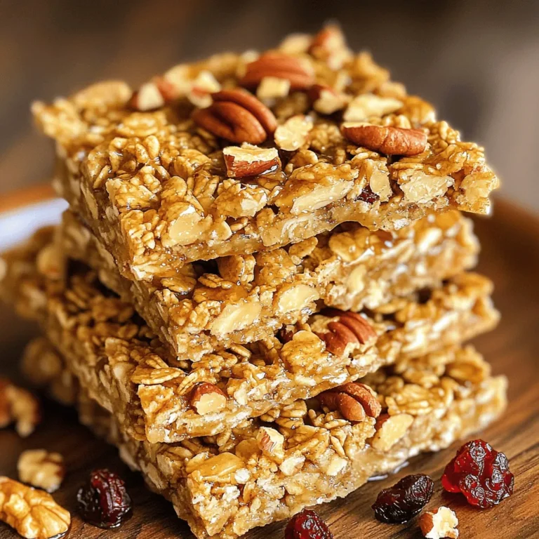 Die Zutaten für die Ahorn-Pecan-Granola-Riegel sind einfach und gesund. Hier ist die detaillierte Liste, die du brauchst: - 2 Tassen Haferflocken - 1 Tasse Pekannüsse, grob gehackt - 1/2 Tasse Mandelbutter - 1/2 Tasse reiner Ahornsirup - 1/4 Tasse Honig oder Agavensirup - 1/2 Teelöffel Vanilleextrakt - 1/4 Teelöffel Salz - 1/2 Tasse getrocknete Cranberries oder Rosinen - 1/4 Tasse Schokoladenstückchen (optional) Jede Zutat hat ihren eigenen Zweck. Haferflocken geben dir Energie. Pekannüsse fügen einen knackigen Biss hinzu. Mandelbutter sorgt für Cremigkeit. Der Ahornsirup und der Honig bringen Süße. Vanilleextrakt und Salz heben die Aromen hervor. Die getrockneten Früchte bringen etwas Fruchtigkeit und die Schokoladenstückchen machen es besonders lecker. Diese Zutaten sind auch leicht zu finden. Du bekommst sie in jedem Supermarkt oder Bioladen. Wenn du alle Zutaten hast, bist du bereit, die Riegel zuzubereiten. Du kannst die Zutaten auch nach deinem Geschmack anpassen. Probiere verschiedene Nüsse oder Trockenfrüchte aus. Das macht dein Rezept einzigartig und spannend! Für die genaue Zubereitung schaue dir das Rezept unter Full Recipe an. Heize den Ofen auf 175°C vor. Lege eine 20x20 cm große Backform mit Backpapier aus. Lass etwas Papier überhängen. Das hilft später beim Herausnehmen. In einer großen Schüssel kombinierst du die Haferflocken und die grob gehackten Pekannüsse. Mische alles gut, bis es gleichmäßig verteilt ist. Nimm einen kleinen Topf. Vermenge die Mandelbutter, den Ahornsirup, den Honig, den Vanilleextrakt und das Salz darin. Erhitze die Mischung bei mittlerer Hitze. Rühre sie für etwa 2-3 Minuten. Die Mischung sollte glatt und gut vermischt sein. Nimm den Topf vom Herd. Gieße die Nussbuttermischung über die Hafer- und Pekannussmischung. Verwende einen Spatel, um alles gut zu vermengen. Achte darauf, dass die Haferflocken gleichmäßig bedeckt sind. Drücke die Mischung fest in die vorbereitete Backform. Ein Stück Backpapier hilft, die Mischung gut zu drücken. Backe die Riegel im Ofen für 20-25 Minuten. Sie sind fertig, wenn die Ränder goldbraun sind. Lass die Riegel für 10-15 Minuten in der Form abkühlen. Nimm sie dann mit dem Backpapier heraus und lasse sie auf einem Gitterrost vollständig abkühlen. Wenn sie kalt sind, schneide die Riegel in Stücke. Serviere sie als gesunden Snack für unterwegs. Du findest das vollständige Rezept und weitere Details in der [Full Recipe]. Um die perfekte Konsistenz für deine Granola-Riegel zu erreichen, achte auf die Mischung. Die Haferflocken und Pekannüsse sollten gut vermischt sein. Wenn du eine festere Textur möchtest, drücke die Mischung fester in die Form. Du kannst auch die Menge an Honig oder Ahornsirup leicht erhöhen. Das macht die Riegel klebriger. Variiere die Zutaten nach deinem Geschmack. Nüsse, Trockenfrüchte oder sogar Samen geben dir viele Optionen. Wenn du glutenfrei essen möchtest, benutze glutenfreie Haferflocken. Für vegane Riegel, ersetze den Honig durch Agavensirup. Auch die Mandelbutter kann durch Erdnussbutter ersetzt werden. So bleibst du flexibel, ohne den Geschmack zu verlieren. Achte bei gekauften Zutaten auf die Etiketten. Viele Produkte sind allergenfrei und gesund. Die Präsentation macht einen großen Unterschied. Stapel die Riegel auf einem schönen Teller. Streue extra gehackte Pekannüsse und Cranberries darüber. Das sieht toll aus und schmeckt auch gut. Wickel jeden Riegel in Backpapier. So bleiben sie frisch und sind perfekt für unterwegs. Du kannst die Riegel auch in einer Box aufbewahren. Sie bleiben so knusprig und lecker. {{image_4}} Du kannst die Nüsse und Trockenfrüchte ganz nach deinem Geschmack ändern. Statt Pekannüsse kannst du Mandeln oder Walnüsse verwenden. Diese Nüsse bringen ihren eigenen Geschmack und Textur. Für die Trockenfrüchte sind Cranberries und Rosinen beliebt, aber getrocknete Äpfel oder Aprikosen passen auch gut. Probiere verschiedene Kombinationen aus, um deinen perfekten Riegel zu finden. Wenn du eine andere Süße magst, kannst du den Honig durch Agavensirup ersetzen. Auch Kokosblütenzucker ist eine gute Wahl. Er hat einen milden Geschmack und gibt deinem Riegel eine schöne Süße. Du kannst auch Stevia verwenden, wenn du den Zuckergehalt reduzieren möchtest. Achte darauf, die Menge anzupassen, da Stevia viel süßer ist als Zucker. Das Hinzufügen von Schokoladenstückchen oder Samen macht die Riegel noch besser. Schokoladenstückchen bringen einen süßen, schokoladigen Geschmack. Du kannst auch Chiasamen oder Leinsamen hinzufügen. Diese sind gesund und geben deinem Snack einen tollen Crunch. Experimentiere mit verschiedenen Zutaten und finde heraus, was dir am besten schmeckt. So kannst du mit dieser Grundlage aus dem [Full Recipe] immer neue Variationen kreieren. Um die Frische der Ahorn-Pecan-Granola-Riegel zu bewahren, lege sie in einen luftdichten Behälter. Dies hält sie knusprig und lecker. Du kannst auch ein Stück Backpapier zwischen die Riegel legen. So kleben sie nicht zusammen. Lagere die Riegel an einem kühlen, trockenen Ort. Vermeide direkte Sonneneinstrahlung. Die Granola-Riegel halten sich etwa eine Woche. Wenn du sie im Kühlschrank aufbewahrst, verlängert sich die Haltbarkeit auf bis zu zwei Wochen. Achte darauf, dass sie gut verpackt sind, damit sie frisch bleiben. Wenn du sie länger lagern möchtest, kannst du sie auch einfrieren. In einem Gefrierbeutel bleiben sie bis zu drei Monate frisch. Um die Riegel für unterwegs zu verpacken, schneide sie in gleichmäßige Stücke. Wickel jeden Riegel einzeln in Backpapier. So bleiben sie frisch und sind einfach zu transportieren. Du kannst die Riegel auch in eine Snackbox legen. Diese Optionen sind perfekt für Schule oder Arbeit. Wenn du die Riegel in einer Tasche mitnimmst, sind sie ein gesunder Snack für jeden Tag. Die Zubereitung der Ahorn-Pecan-Granola-Riegel dauert etwa 15 Minuten. Die gesamte Zeit, einschließlich Backen und Abkühlen, beträgt rund 45 Minuten. Das ist schnell für einen gesunden Snack! Du bekommst 12 Riegel aus diesem Rezept. Also, wenn du einen schnellen Snack brauchst, sind diese Riegel perfekt. Ja, du kannst diese Riegel im Voraus machen! Sie sind super praktisch für die Woche. Du kannst sie in einer luftdichten Box aufbewahren. So bleiben sie frisch. Du kannst auch die Mischung am Abend vorher zubereiten. Das spart Zeit am Morgen. Wenn du oft unterwegs bist, sind diese Riegel ein idealer Snack. Die Zutaten sind leicht erhältlich. Du findest sie in jedem großen Supermarkt. Haferflocken und Pekannüsse bekommst du meist in der Backabteilung. Mandelbutter und Ahornsirup sind in der Nähe der Marmelade oder Honig. Wenn du frische Zutaten wählst, schmecken die Riegel noch besser. Manchmal bieten Bioläden auch spezielle Optionen an. Wenn du keine Zeit hast, kannst du auch fertige Riegel kaufen. Achte aber auf die Zutatenliste, um gesunde Optionen zu finden. Die Ahorn-Pecan-Granola-Riegel sind einfach zuzubereiten und schmecken toll. Wir haben die Zutaten, die Schritte und viele Tipps besprochen. Du kannst die Riegel anpassen und aufbewahren, sodass sie lange frisch bleiben. Es gibt viele Möglichkeiten, sie nach deinem Geschmack zu variieren. Probiere sie aus und genieße gesunde Snacks! So kannst du dir eine leckere Auszeit gönnen, während du gleichzeitige die Hände voll hast.