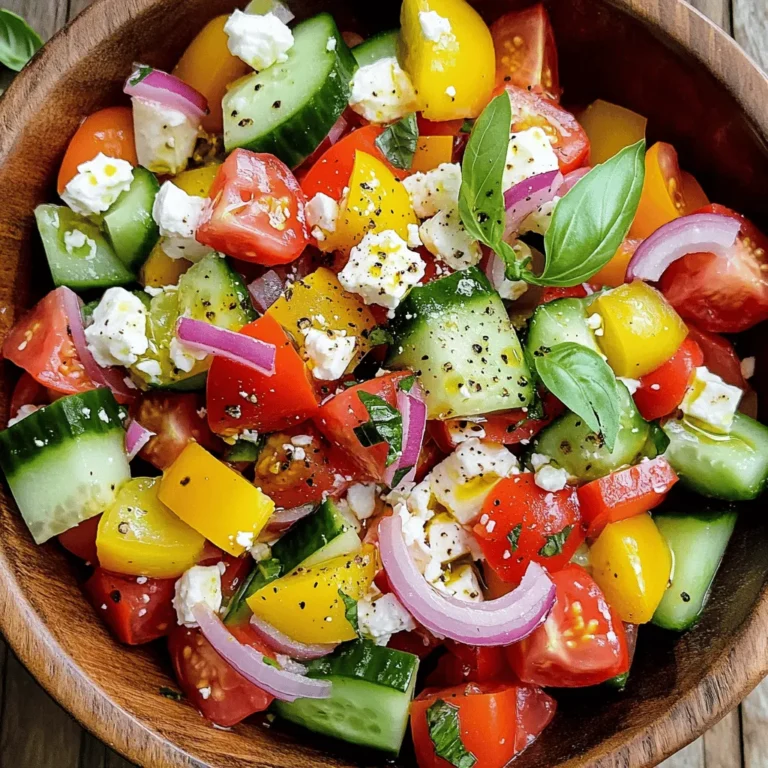- 4 reife Tomaten - 200g Feta-Käse - 1 kleine rote Zwiebel Die Hauptzutaten sind einfach und frisch. Tomaten geben dem Salat eine süße Note. Feta-Käse bringt einen salzigen, cremigen Geschmack. Die rote Zwiebel sorgt für einen kleinen Biss. Diese Aromen harmonieren perfekt. - 1 Gurke - 1 Paprika (rot oder gelb) - 3 Esslöffel natives Olivenöl Extra Die Gurke macht den Salat knackig und kühl. Paprika fügt Farbe und Süße hinzu. Das Olivenöl verbindet die Aromen und gibt einen feinen Geschmack. Diese Zutaten sind leicht zu finden und sehr lecker. - 2 Esslöffel Rotweinessig - 1 Teelöffel getrockneter Oregano - Salz und schwarzer Pfeffer Rotweinessig bringt einen säuerlichen Kick. Oregano fügt eine Kräuter-Note hinzu. Salz und Pfeffer sind wichtig, um den Geschmack zu verstärken. Diese Gewürze und Kräuter machen den Salat spannend und frisch. Um den Salat zu machen, schau dir das Full Recipe an. Zuerst schneide die Tomaten in kleine Würfel. Achte darauf, dass sie reif und saftig sind. Dann würfel die Gurke und schneide die Paprika in kleine Stücke. Die rote Zwiebel solltest du dünn schneiden. So wird der Salat frisch und knackig. Nimm eine große Rührschüssel und gib die geschnittenen Tomaten, Gurke, Paprika und die Zwiebel hinein. Mische alles gut durch, damit die Farben leuchten. Jetzt kommt der Feta-Käse. Zerbröckle ihn vorsichtig und hebe ihn unter die anderen Zutaten. So bleibt der Feta schön ganz und gibt dem Salat einen tollen Geschmack. Für das Dressing nimm eine kleine Schüssel. Mische das Olivenöl, den Rotweinessig und den getrockneten Oregano. Füge Salz und Pfeffer nach Geschmack hinzu. Verquirle alles gut, bis die Mischung gleichmäßig ist. Gieße das Dressing über den Salat und vermenge alles sanft. So zieht der Salat die Aromen gut ein. Für die genaue Zubereitung kannst du auch die [Full Recipe] ansehen. Ich empfehle, den Salat in einer flachen Schüssel anzurichten. So können die bunten Zutaten gut zur Geltung kommen. Die Farben der Tomaten und der Paprika machen das Gericht ansprechend. Garnieren Sie den Salat mit frischen Basilikumblättern. Das bringt nicht nur Farbe, sondern auch ein tolles Aroma. Um Zeit zu sparen, bereiten Sie alle Zutaten vor dem Mischen vor. Schneiden Sie die Tomaten, Gurke und Paprika gleichmäßig. So gelingt das Zusammensetzen schnell. Lassen Sie den Salat nach dem Mischen etwa 10 Minuten ruhen. Das gibt den Aromen Zeit, sich zu entfalten. Ein kurzer Ruhezeitraum macht einen großen Unterschied im Geschmack. Wählen Sie reife Tomaten für den besten Geschmack. Sie sind süßer und saftiger. Wenn Sie Feta-Käse verwenden, probieren Sie verschiedene Varianten. Manche sind milder, andere kräftiger im Geschmack. Dies kann den Salat ganz anders wirken lassen. Die Auswahl der richtigen Zutaten ist entscheidend für ein gelungenes Gericht. Sie finden die vollständige Anleitung im Full Recipe. {{image_4}} Ich liebe es, mit verschiedenen Zutaten zu spielen. Du kannst grüne Oliven oder Avocado hinzufügen. Oliven geben einen salzigen Biss, während Avocado Cremigkeit bringt. Wenn du magst, experimentiere mit frischen Kräutern. Petersilie oder Minze bringen neue Geschmäcker ins Spiel. Diese einfachen Ergänzungen setzen frische Akzente in deinem Salat. Das Dressing macht einen großen Unterschied. Du kannst Balsamico-Essig anstelle von Rotweinessig verwenden. Der Balsamico hat eine süßere Note und passt gut zu Tomaten. Für einen extra Frischekick probiere Zitronensaft. Dieser sorgt für einen spritzigen Geschmack, der den Salat belebt. Mach das Dressing nach deinem Geschmack und genieße die Vielfalt. Möchtest du den Salat als Hauptgericht? Kombiniere ihn mit gegrilltem Hähnchen oder Garnelen. Diese proteinreichen Zutaten machen den Salat sättigender. Du kannst auch Quinoa oder Couscous als Beilage einfügen. Diese Getreidearten ergänzen den Salat perfekt und bringen mehr Textur. So wird dein einfacher Tomaten Feta Salat zu einer vollwertigen Mahlzeit. Für das vollständige Rezept schau dir die Full Recipe an. Bewahre deinen Tomaten Feta Salat in einem luftdichten Behälter auf. So bleibt er frisch. Die Haltbarkeit beträgt 2 bis 3 Tage. Nach dieser Zeit kann der Salat an Geschmack verlieren. Um Zeit zu sparen, lagere die Zutaten getrennt bis zur Verwendung. Schneide die Tomaten, Gurke und Paprika, aber halte sie in verschiedenen Behältern. Das Dressing bewahre ebenfalls separat auf. So bleibt alles frisch und knackig, wenn du bereit bist zu servieren. Vor dem Servieren solltest du den Salat erneut vermengen. Dadurch verteilen sich die Aromen besser. Füge frische Kräuter, wie Basilikum, kurz vor dem Servieren hinzu. Das bringt zusätzlichen Geschmack und Farbe. Ein Tomaten-Feta-Salat hält sich gut im Kühlschrank. Er bleibt frisch für 2 bis 3 Tage. Lagern Sie den Salat in einem luftdichten Behälter. So bleibt er knackig und lecker. Wenn Sie den Salat länger aufbewahren wollen, lagern Sie die Zutaten getrennt. So behalten sie ihren Geschmack. Ja, Sie können andere Käsesorten verwenden. Feta ist cremig und salzig, aber viele Alternativen passen gut. Ziegenkäse bringt einen tollen, würzigen Geschmack. Mozzarella ist mild und macht den Salat sanft. Ricotta kann auch eine gute Wahl sein. Experimentieren Sie mit verschiedenen Käsesorten für neue Geschmäcker. Dieser Salat passt gut zu vielen Beilagen. Servieren Sie ihn mit gegrilltem Hähnchen oder Fisch. Ein frisches Baguette ergänzt den Salat perfekt. Sie können auch gebackene Kartoffeln oder Couscous dazu reichen. Diese Gerichte machen das Essen vielfältiger und schmackhafter. Der Tomaten-Feta-Salat ist nicht vegan, da er Feta-Käse enthält. Sie können aber eine vegane Version machen. Verwenden Sie anstelle von Feta Tofu oder Cashewkäse. Diese Optionen sind cremig und lecker. So bleibt der Salat frisch und für alle geeignet. Für das vollständige Rezept, schauen Sie sich die vollständige Rezeptliste an. Der Tomaten-Feta-Salat ist einfach zuzubereiten und schmeckt frisch. Wir haben die besten Zutaten besprochen, wie reife Tomaten und Feta-Käse. Außerdem zeigten wir, wie man die Zutaten optimal vorbereitet und das perfekte Dressing macht. Nutzen Sie die Tipps, um den Salat anzupassen oder aufzuheben. Probieren Sie auch Variationen aus, um neue Geschmäcker zu entdecken. Lassen Sie Ihrer Kreativität freien Lauf und genießen Sie so gesunde Mahlzeiten. Ihr nächster Salat könnte der beste werden!