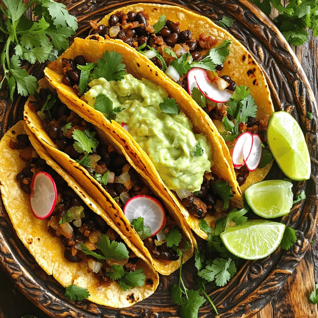 Die Hauptzutaten sind einfach und lecker. Diese Zutaten bilden die Basis deiner Tacos. Hier ist, was du brauchst: - 1 Dose (425 g) schwarze Bohnen, abgespült und abgetropft - 1 Esslöffel Olivenöl - 1 kleine Zwiebel, fein gehackt - 2 Knoblauchzehen, gehackt - 1 Teelöffel gemahlener Kreuzkümmel - 1 Teelöffel geräucherter Paprika - 1/2 Teelöffel Cayennepfeffer (nach gewünschter Schärfe anpassen) - Salz und Pfeffer nach Geschmack - 8 kleine Maistortillas Diese Zutaten machen die Tacos würzig und sättigend. Die schwarzen Bohnen sind eine großartige Proteinquelle. Sie sind auch reich an Ballaststoffen und gut für die Verdauung. Die Avocado-Limetten-Creme bringt Frische in deine Tacos. Hier sind die Zutaten für diese leckere Creme: - 1 reife Avocado - 60 ml griechischer Joghurt (oder Sauerrahm) - 1 Esslöffel Limettensaft - Eine Prise Salz Zerdrücke die Avocado und vermische sie mit Joghurt und Limettensaft. Diese Mischung ist cremig und passt perfekt zu den würzigen Bohnen. Du kannst auch etwas Knoblauch oder Jalapeño hinzufügen, wenn du mehr Geschmack möchtest. Gewürze und Kräuter sind wichtig für den Geschmack deiner Tacos. Hier sind einige Optionen, die du verwenden kannst: - Frischer Koriander: Für einen frischen, kräuterigen Geschmack. - Limettensaft: Für eine saure Note. - Chili-Pulver: Für zusätzliche Schärfe. - Oregano: Für einen herzhaften Geschmack. Experimentiere mit verschiedenen Gewürzen. Finde heraus, was dir am besten schmeckt. Das macht deine Tacos einzigartig und spannend. Du kannst auch die Full Recipe für detaillierte Anweisungen nutzen und neue Ideen ausprobieren. Um die Füllung zuzubereiten, erhitze das Olivenöl in einer Pfanne. Füge die Zwiebel hinzu und dünste sie. Lass sie etwa fünf Minuten kochen, bis sie glasig ist. Jetzt kommt der Knoblauch dazu. Brate ihn zwei Minuten an, bis er gut riecht. Rühre nun die schwarzen Bohnen, Kreuzkümmel, Paprika und Cayennepfeffer unter. Würze mit Salz und Pfeffer. Koche die Mischung für sieben Minuten. Die Bohnen sollten warm und leicht zerdrückt sein. Püriere die Hälfte der Mischung mit einer Gabel. Das macht die Füllung dicker und besser. Für die Avocado-Limetten-Creme nimm eine reife Avocado. Zerdrücke sie in einer kleinen Schüssel. Füge griechischen Joghurt und Limettensaft hinzu. Mische alles gut, bis die Creme glatt ist. Vergiss nicht, mit einer Prise Salz zu würzen. Diese Creme gibt den Tacos einen frischen Geschmack. Erwärme die Maistortillas in einer Pfanne. Mach dies für 30 Sekunden auf jeder Seite. So werden sie warm und geschmeidig. Jetzt kannst du die Tacos zusammenbauen. Lege eine große Portion der Bohnenfüllung auf jede Tortilla. Beträufle sie mit der Avocado-Limetten-Creme. Garniere die Tacos mit frischem Koriander und geschnittenen Radieschen. Serviere die Tacos sofort. Sie schmecken am besten frisch. Als Extra kannst du Limettenstücke dazugeben. Sie bringen noch mehr Geschmack! Für die genaue Anleitung schau dir das Full Recipe an. Wenn du diese Tacos machst, gibt es einige Dinge, die du beachten solltest. Achte darauf, die Bohnen gut abzuspülen. Das entfernt überschüssiges Natrium und macht sie gesünder. Wenn du die Zwiebel anbrätst, lass sie nicht zu lange in der Pfanne. Sie sollte glasig, aber nicht braun sein. Wenn du die Bohnen pürierst, sei vorsichtig. Du willst eine Mischung, die noch etwas Textur hat. Die Schärfe der Tacos ist wichtig. Du kannst den Cayennepfeffer nach deinem Geschmack anpassen. Wenn du es milder magst, nimm weniger. Möchtest du mehr Hitze? Füge etwas frische Jalapeños hinzu. Du kannst auch mit verschiedenen Chilis experimentieren. Chipotle gibt einen rauchigen Geschmack, während Habaneros sehr scharf sind. Probiere verschiedene Varianten aus, um deinen perfekten Mix zu finden. Die Präsentation macht viel aus. Lege die Tacos auf ein großes, buntes Brett oder einen Teller. Verwende frische Kräuter wie Koriander für einen schönen Kontrast. Schneide Limetten in Viertel und lege sie daneben. So können deine Gäste den Taco nach Belieben würzen. Denke daran, die Avocado-Limetten-Creme in einer kleinen Schüssel daneben zu servieren. Das sieht toll aus und macht es einfach, mehr Creme zu bekommen. Für die vollständige Anleitung kannst du die [Full Recipe] verwenden. {{image_4}} Für eine vegane Version der Tacos kannst du die griechischen Joghurt durch einen pflanzlichen Joghurt ersetzen. Nutze zum Beispiel Soja- oder Kokosjoghurt. Das gibt den Tacos eine ähnliche Cremigkeit. Du kannst auch die Füllung erweitern. Füge mehr Gemüse hinzu, wie Paprika oder Zucchini. Diese Variationen bieten mehr Geschmack und Textur. Die schwarze Bohnenmischung ist lecker, aber du kannst auch andere Bohnen verwenden. Kidneybohnen oder Pinto-Bohnen sind gute Alternativen. Für etwas mehr Crunch kannst du geröstete Süßkartoffeln oder Mais hinzufügen. Das gibt den Tacos einen neuen Twist. Du kannst auch verschiedene Kräuter wie Thymian oder Oregano ausprobieren. Diese geben den Tacos einen frischen Geschmack. Tacos schmecken gut mit verschiedenen Beilagen. Eine frische Salsa aus Tomaten, Zwiebeln und Koriander ist eine ideale Ergänzung. Auch Guacamole passt perfekt dazu. Wenn du es schärfer magst, füge eine scharfe Salsa oder Chilisauce hinzu. Für einen fruchtigen Kick probiere eine Mango-Salsa. Diese Beilagen bringen mehr Farbe und Geschmack auf den Tisch. Für das volle Erlebnis, schau dir das [Full Recipe] an und entdecke, wie du deine Tacos noch weiter anpassen kannst! Wenn du Tacos übrig hast, lagere sie in einem luftdichten Behälter. Stelle sicher, dass die Tacos nicht gequetscht werden. Die Tortillas und die Füllung sollten getrennt aufbewahrt werden. So bleibt alles frisch. Bewahre die Tacos im Kühlschrank auf. Sie sind dort bis zu drei Tage haltbar. Um die Füllung frisch zu halten, lege sie in einen separaten Behälter. Decke die Füllung gut ab, um Austrocknen zu vermeiden. Du kannst die Bohnenmischung auch einfrieren. So hält sie bis zu drei Monate. Achte darauf, beim Einfrieren etwas Platz zu lassen. Die Mischung kann beim Gefrieren expandieren. Erwärme die Tortillas in einer trockenen Pfanne. Mache dies bei mittlerer Hitze für etwa 30 Sekunden pro Seite. So bleiben sie weich und geschmeidig. Für die Füllung verwende eine Mikrowelle oder eine Pfanne. Erhitze die Mischung sanft, bis sie warm ist. Achte darauf, nicht zu lange zu erhitzen, um die Textur zu bewahren. Serviere die Tacos direkt nach dem Wiedererwärmen. Sie schmecken frisch und lecker. Du kannst auch die Avocado-Limetten-Creme frisch zubereiten, um den Geschmack zu verbessern. Für das vollständige Rezept, schau dir die [Full Recipe] an. Ja, du kannst die schwarzen Bohnen durch verschiedene Proteinquellen ersetzen. Probiere zum Beispiel Linsen oder Kichererbsen. Diese Optionen bieten dir auch tollen Geschmack und Textur. Wenn du Fleisch magst, benutze Hähnchen, Rind oder Tofu. Achte darauf, die Gewürze anzupassen, um die Aromen gut zu kombinieren. Übrig gebliebene Tacos sind im Kühlschrank etwa 2-3 Tage haltbar. Bewahre die Füllung und Tortillas getrennt auf. So bleiben sie frisch. Du kannst die Füllung auch in einem luftdichten Behälter einfrieren. So hält sie bis zu einem Monat. Wenn du sie wieder erhitzt, achte darauf, sie gleichmäßig warm zu machen. Es gibt viele glutenfreie Alternativen zu Tortillas. Du kannst Mais-Tortillas verwenden, die schon in unserem Rezept stehen. Auch Reispapier oder Blätter aus Salat sind gute Optionen. Diese sind leicht und machen die Tacos frisch. Achte darauf, die Füllung nicht zu schwer zu machen, damit sie nicht reißen. In diesem Artikel haben wir die besten Zutaten für würzige schwarze Bohnen-Tacos betrachtet. Ich habe erklärt, wie man die Bohnenfüllung und die Avocado-Limetten-Creme zubereitet. Außerdem gab es Tipps, um häufige Fehler zu vermeiden und die Tacos optisch ansprechend zu gestalten. Erinnere dich, du kannst die Rezepte an deinen Geschmack anpassen. Experimentiere mit Füllungen und Saucen. So machst du jeden Taco zu etwas Besonderem. Lass deiner Kreativität freien Lauf und genieße jeden Bissen!