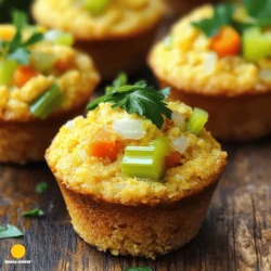 Für die perfekten Cornbread Stuffing Muffins benötigst du folgende Zutaten: - 2 Tassen Maisbrot, zerbröselt (aus dem Laden oder selbstgemacht) - 1 Tasse knuspriges Brot, gewürfelt - 1 Tasse Gemüsebrühe - 1/2 Tasse Sellerie, fein gehackt - 1/2 Tasse Zwiebel, fein gehackt - 1/2 Tasse Karotten, fein gehackt - 2 Knoblauchzehen, gehackt - 1 Teelöffel getrockneter Salbei - 1 Teelöffel getrockneter Thymian - 1 Teelöffel getrockneter Rosmarin - 1/2 Teelöffel Salz - 1/4 Teelöffel schwarzer Pfeffer - 2 große Eier - 1/4 Tasse frische Petersilie, gehackt (zur Garnitur) Frische Kräuter bringen mehr Geschmack. Sie geben deinen Muffins eine frische Note. Du kannst frischen Salbei, Thymian oder Rosmarin verwenden. Achte darauf, die Menge zu verdoppeln, wenn du frische Kräuter nutzt. Trockene Kräuter sind jedoch praktisch. Sie haben lange Haltbarkeit und sind immer verfügbar. Wähle ein Brot, das gut hält. Ein knuspriges, herzhaftes Brot passt gut zu diesen Muffins. Brot wie Ciabatta oder Baguette ist ideal. Achte darauf, dass das Brot nicht zu frisch ist. Altes Brot hat eine bessere Textur für die Füllung. Du kannst auch dein Lieblingsbrot verwenden, um den Geschmack zu verändern. Heizen Sie Ihren Ofen auf 190°C (375°F) vor. Fetten Sie ein Muffinblech mit Non-Stick-Spray ein. Es ist wichtig, dass die Muffins nicht kleben bleiben. Sie können Maisbrot aus dem Laden verwenden oder selbst backen. Zerbröseln Sie das Maisbrot in eine große Schüssel. Fügen Sie auch gewürfeltes Brot hinzu. Diese Mischung gibt den Muffins die perfekte Textur. Erhitzen Sie etwas Olivenöl in einer Pfanne bei mittlerer Hitze. Geben Sie den fein gehackten Sellerie, die Zwiebel, die Karotten und den Knoblauch hinein. Braten Sie alles an, bis es weich ist, etwa 5-7 Minuten. Dies sorgt für einen tollen Geschmack. Nach dem Anbraten fügen Sie das Gemüse in die Schüssel mit den Broten. Mischen Sie alles gut. Gießen Sie die Gemüsebrühe in die Mischung. Fügen Sie Salbei, Thymian, Rosmarin, Salz und schwarzen Pfeffer hinzu. Rühren Sie, bis alles gleichmäßig vermischt ist. In einer separaten kleinen Schüssel verquirlen Sie die Eier. Geben Sie die Eier vorsichtig in die Brotmasse. Mischen Sie alles gut. Dann verwenden Sie einen Löffel, um die Mischung in das Muffinblech zu füllen. Füllen Sie jedes Fach etwa zu drei Vierteln. Backen Sie die Muffins 20-25 Minuten lang, bis sie goldbraun sind. Lassen Sie sie kurz abkühlen, bevor Sie sie genießen. Diese Muffins sind ein wahrer Genuss! Für das komplette Rezept schauen Sie sich die vollständige Anleitung an. Die Backzeit für die Muffins liegt zwischen 20 und 25 Minuten. Die ideale Konsistenz ist goldbraun und leicht knusprig. Du kannst einen Zahnstocher verwenden, um die Muffins zu testen. Stecke ihn in die Mitte eines Muffins. Wenn er sauber herauskommt, sind sie perfekt! Falls du Reste hast, verwende sie kreativ. Die Muffins sind toll in einem Salat oder als Füllung für ein Sandwich. Du kannst sie auch in einer Suppe aufwärmen. Sie geben der Suppe Geschmack und Textur. Um den Geschmack zu verbessern, füge weitere Gewürze hinzu. Zimt kann eine süße Note geben. Paprika bringt eine rauchige Tiefe. Experimentiere mit Muskatnuss für einen warmen, erdigen Geschmack. Die Möglichkeiten sind endlos! Für das vollständige Rezept, schau dir die [Full Recipe] an. {{image_4}} Wenn du eine vegetarische oder vegane Version der Muffins machen möchtest, ist das ganz einfach. Du kannst die Eier durch Leinsamen oder Chiasamen ersetzen. Mische einfach einen Esslöffel Leinsamen oder Chiasamen mit drei Esslöffeln Wasser. Lass es ein paar Minuten stehen, bis es gelartig wird. Außerdem kannst du die Gemüsebrühe durch eine pflanzliche Brühe ersetzen. So bleibt der Geschmack intensiv und lecker. Die Wahl der Kräuter macht einen großen Unterschied im Geschmack. Du kannst frische oder getrocknete Kräuter verwenden. Salbei gibt einen kräftigen, erdigen Geschmack. Thymian bringt einen feinen, blumigen Geschmack. Rosmarin hat eine starke, harzige Note. Du kannst auch andere Kräuter wie Oregano oder Basilikum ausprobieren. Experimentiere mit den Mengen, bis du deinen perfekten Mix findest. Um die Muffins noch interessanter zu machen, füge Nüsse oder Trockenfrüchte hinzu. Walnüsse oder Pekannüsse geben Crunch und Tiefe. Trockenfrüchte wie Cranberries oder Aprikosen fügen Süße hinzu. Mische etwa 1/2 Tasse dieser Zutaten in die Füllung. Diese kleinen Extras machen die Muffins noch köstlicher und geben zusätzliche Textur. Du kannst auch die [Full Recipe] als Grundlage nutzen und deine eigenen Ideen einbringen. Um die Cornbread Stuffing Muffins frisch zu halten, lege sie in einen luftdichten Behälter. Das hilft, Feuchtigkeit und Gerüche fernzuhalten. Du kannst sie bei Raumtemperatur bis zu drei Tage lagern. Wenn du sie länger aufbewahren möchtest, ist der Kühlschrank eine gute Wahl. Dort bleiben sie bis zu einer Woche lecker. Einfrieren ist eine großartige Methode, um die Muffins langfristig zu lagern. Lass sie zuerst vollständig abkühlen. Wickel jeden Muffin in Frischhaltefolie ein und lege sie dann in einen Gefrierbeutel. So bleiben sie bis zu drei Monate frisch. Wenn du sie genießen möchtest, lass sie einfach über Nacht im Kühlschrank auftauen. Du kannst sie auch direkt im Ofen aufwärmen. Wenn du Reste hast, mach dir keine Sorgen! Diese Muffins sind sehr vielseitig. Du kannst sie in einen herzhaften Auflauf verwandeln. Schneide die Muffins in Stücke und mische sie mit Eiern und Gemüse. Backe die Mischung dann in einer Auflaufform. So schaffst du ein neues Gericht aus deinen Muffins. Du kannst sie auch als Beilage zu einem Salat oder Eintopf servieren. Die Maisbrot-Füllungs-Muffins sind im Kühlschrank bis zu fünf Tage haltbar. Lagern Sie sie in einem luftdichten Behälter. So bleiben sie frisch und lecker. Wenn Sie sie länger aufbewahren möchten, sollten Sie sie einfrieren. Diese Muffins können bis zu drei Monate im Gefrierfach bleiben. Ja, Sie können die Muffins im Voraus zubereiten. Bereiten Sie die Mischung einfach vor und füllen Sie das Muffinblech. Dann können Sie sie abdecken und im Kühlschrank lagern. Backen Sie die Muffins am nächsten Tag frisch. So sparen Sie Zeit und erhalten dennoch den besten Geschmack. Diese Muffins passen gut zu vielen Gerichten. Servieren Sie sie mit einer herzhaften Suppe oder einem Eintopf. Sie sind auch perfekt für einen Brunch. Kombinieren Sie sie mit frischem Obst oder einem leichten Salat. Diese Kombinationen bringen den Geschmack der Muffins noch besser zur Geltung. Zusammengefasst haben wir die verschiedenen Aspekte der Maisbrot-Füllungs-Muffins behandelt. Wir schauten uns die Zutaten an und gaben Tipps zur Auswahl. Die Schritt-für-Schritt-Anleitung hilft Ihnen beim Zubereiten. Mit zusätzlichen Tipps, Variationen und Lagerhinweisen ist Ihr Erfolg garantiert. Denken Sie daran, auch mit Reste zu experimentieren. So machen Sie das Beste aus Ihrer Küche. Diese Muffins sind nicht nur lecker, sondern auch vielseitig. Viel Spaß beim Ausprobieren dieser einfachen und köstlichen Rezepte!
