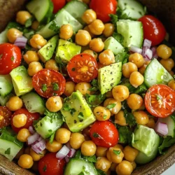 - Kichererbsen - Avocado - Kirschtomaten - Gurke - Rote Zwiebel - Frischer Koriander Die Hauptzutaten sind wichtig. Kichererbsen sind die Basis. Sie geben dem Salat eine tolle Textur. Avocado bringt Cremigkeit und gesunde Fette. Kirschtomaten sorgen für Frische und Süße. Gurke fügt Knackigkeit hinzu. Rote Zwiebel gibt einen scharfen Geschmack und Farbe. Frischer Koriander bringt ein tolles Aroma. Alle Zutaten zusammen machen den Salat lebendig. - Olivenöl - Paprika - Knoblauchpulver - Salz und Pfeffer Die Gewürze und Öle sind entscheidend. Olivenöl sorgt für einen reichen Geschmack. Paprika bringt eine milde Schärfe. Knoblauchpulver fügt einen herzhaften Geschmack hinzu. Salz und Pfeffer sind wichtig, um alles abzurunden. Diese Gewürze machen den Salat interessant und lecker. - Limettensaft - Optional: weitere Beilagen oder Zutaten Limettensaft gibt dem Salat Frische. Es bringt auch eine schöne Säure. Optional können Sie andere Beilagen hinzufügen. Vielleicht etwas Feta oder Hühnchen. Diese Zutaten können den Salat noch vielfältiger machen. Sie können das Rezept ganz nach Ihrem Geschmack anpassen. Für das vollständige Rezept und die Zubereitung, schauen Sie sich das [Full Recipe] an. - Butter die Kichererbsen abtrocknen. - Gewürze hinzufügen und gut vermengen. Beginne mit einer Dose Kichererbsen. Spüle sie gründlich ab und trockne sie mit Papiertüchern. Das Trocknen ist wichtig. So werden die Kichererbsen knusprig. Gib die Kichererbsen in eine Schüssel. Füge Olivenöl, Paprika, Knoblauchpulver, Salz und Pfeffer hinzu. Mische alles gut. Du willst, dass jede Kichererbse gewürzt ist. - Ofen vorheizen auf 200°C. - Kichererbsen auf das Backblech legen und backen. Heize deinen Ofen auf 200°C vor. Während der Ofen aufheizt, lege die gewürzten Kichererbsen auf ein Backblech. Achte darauf, dass sie in einer einzigen Schicht liegen. Das hilft ihnen, gleichmäßig zu backen. Backe sie 25-30 Minuten lang. Rühre die Kichererbsen einmal um, damit sie von allen Seiten knusprig werden. - Gemüse vorbereiten und in die Schüssel geben. - Knusprige Kichererbsen hinzufügen. - Mit Limettensaft beträufeln und vermengen. Während die Kichererbsen backen, kannst du das Gemüse vorbereiten. Würfle die Avocado und Gurke. Halbiere die Kirschtomaten und hacke die rote Zwiebel fein. Gib alles in eine große Schüssel. Nachdem die Kichererbsen knusprig sind, nimm sie aus dem Ofen. Lass sie kurz abkühlen und füge sie dann zur Salatschüssel hinzu. Beträufle den Salat mit frischem Limettensaft. Mische alles vorsichtig, damit die Zutaten gut verteilt sind. Du kannst auch die Gewürze anpassen, falls nötig. Für die vollständigen Schritte und Zutaten schau dir das Full Recipe an. - Richtiges Trocknen der Kichererbsen: Trocknen Sie die Kichererbsen gründlich mit Papiertüchern. Feuchtigkeit verhindert die Knusprigkeit. - Optimale Backzeit und -temperatur: Backen Sie die Kichererbsen bei 200°C für 25-30 Minuten. Rühren Sie sie in der Mitte um, um ein gleichmäßiges Ergebnis zu erzielen. - Perfekte Avocado auswählen: Wählen Sie eine reife Avocado, die leicht nachgibt. Zu harte Avocados schmecken nicht gut. - Anrichtungs- und Serviertipps: Servieren Sie den Salat in einer großen Schüssel. Garnieren Sie mit frischem Koriander und Limettenvierteln. - Glutenfrei und vegan: was beachten?: Alle Zutaten sind glutenfrei und vegan. Achten Sie darauf, keine tierischen Produkte hinzuzufügen. - Möglichkeiten zur Erhöhung des Proteingehalts: Fügen Sie Hühnchen oder Tofu hinzu. Diese Optionen erhöhen den Proteingehalt des Salats. Für das gesamte Rezept schauen Sie sich den [Full Recipe] an. {{image_4}} Um den Salat noch nahrhafter zu machen, können Sie Feta-Käse oder Hühnchen hinzufügen. Feta gibt einen salzigen Geschmack und passt gut zur Avocado. Hühnchen bringt zusätzliches Protein. Sie können die Kichererbsen auch durch andere Bohnen ersetzen. Kidneybohnen oder schwarze Bohnen sind gute Alternativen. Diese Bohnen haben einen ähnlichen Geschmack und Textur. Sie können mehr Gemüse hinzufügen, um den Salat bunter zu machen. Paprika und Spinat sind frische Optionen. Sie bringen Farbe und zusätzlichen Crunch. Alternativen zu Koriander sind ebenfalls möglich. Petersilie oder Schnittlauch verleihen dem Salat einen anderen Geschmack. Diese Kräuter sind frisch und leicht. Für ein anderes Geschmackserlebnis können Sie Alternativdressings verwenden. Ein Balsamico-Dressing bringt eine süßere Note. Wenn Sie es würziger mögen, probieren Sie ein scharfes Dressing. Es gibt viele Möglichkeiten, um den Geschmack zu variieren. Experimentieren Sie mit verschiedenen Dressings, um Ihren perfekten Salat zu finden. Für das vollständige Rezept schauen Sie sich das [Full Recipe] an. Wie lange hält der Salat im Kühlschrank? Der knusprige Kichererbsen Avocado Salat bleibt frisch für etwa 2 Tage im Kühlschrank. Der Salat wird am besten frisch serviert. Die Kichererbsen können ihre Knusprigkeit verlieren, wenn sie zu lange gelagert werden. Vorbereitungen für die spätere Verwendung sind einfach. Sie können die Kichererbsen und das Gemüse getrennt lagern, um die Frische zu erhalten. Kichererbsen einfrieren: Ja oder Nein? Ja, Sie können Kichererbsen einfrieren. Lassen Sie sie nach dem Kochen abkühlen und lagern Sie sie in einem luftdichten Behälter. Avocado-Lagerung und Einfrieroptionen sind etwas kniffliger. Avocados werden braun, wenn sie eingefroren sind. Es ist besser, sie frisch zu verwenden. Wenn Sie Avocado einfrieren möchten, pürieren Sie sie und fügen Sie etwas Limettensaft hinzu. Geeignete Behälter für die Lagerung sind luftdichte Behälter. Diese verhindern, dass Luft in den Behälter eindringt. So bleibt Ihr Salat länger frisch. Tipps, um die Frische zu bewahren, sind wichtig. Lagern Sie den Salat im Kühlschrank und vermeiden Sie es, ihn bei Raumtemperatur stehen zu lassen. Mischen Sie die Zutaten erst kurz vor dem Servieren, um die beste Textur zu erhalten. Um knusprige Kichererbsen zu erhalten, trockne sie gut ab. Nach dem Abspülen solltest du die Kichererbsen mit Papiertüchern gründlich abtrocknen. Das hilft, die Feuchtigkeit zu entfernen. Auch eine hohe Backtemperatur von 200°C ist wichtig. Achte darauf, sie in einer einzigen Schicht auf dem Backblech zu verteilen. So bekommen sie die nötige Hitze von allen Seiten. Ja, du kannst den Salat im Voraus zubereiten. Die Kichererbsen sind jedoch am besten frisch und warm. Du kannst das Gemüse und die Kichererbsen separat lagern. Mische alles erst kurz vor dem Servieren. So bleibt der Salat frisch und knackig. Dieser Salat passt gut zu gegrilltem Hähnchen oder Fisch. Auch ein Stück Baguette oder Tortilla ist lecker dazu. Du kannst auch einen Dip wie Hummus oder Guacamole servieren. Diese Ergänzungen machen das Gericht noch abwechslungsreicher. Eine Portion enthält etwa 250 Kalorien. Die genaue Zahl kann je nach Zutaten leicht variieren. Kichererbsen sind eine gute Proteinquelle, während das Gemüse Ballaststoffe liefert. Das macht den Salat nahrhaft und sättigend. Ja, der Salat ist bereits vegan, da er keine tierischen Produkte enthält. Du kannst auch eine vegane Variante des Dressings verwenden. Das macht ihn perfekt für alle, die pflanzliche Kost bevorzugen. Ja, du kannst viele Zutaten variieren. Füge zum Beispiel Paprika oder Spinat hinzu. Statt Kichererbsen kannst du auch schwarze Bohnen verwenden. Auch andere Kräuter wie Petersilie sind eine gute Wahl. Lass deiner Kreativität freien Lauf! In diesem Blogbeitrag habe ich die wichtigsten Zutaten für einen frischen Salat vorgestellt. Du hast gelernt, wie man Kichererbsen richtig vorbereitet und backt, um sie knusprig zu machen. Wir haben auch viele Tipps zur Lagerung und Variationen besprochen, um den Salat deinen Wünschen anzupassen. Denke daran: Dieser Salat ist gesund, lecker und einfach zuzubereiten. Nutze die vorgestellten Ideen und experimentiere mit neuen Geschmäckern. So wird jede Mahlzeit besonders!