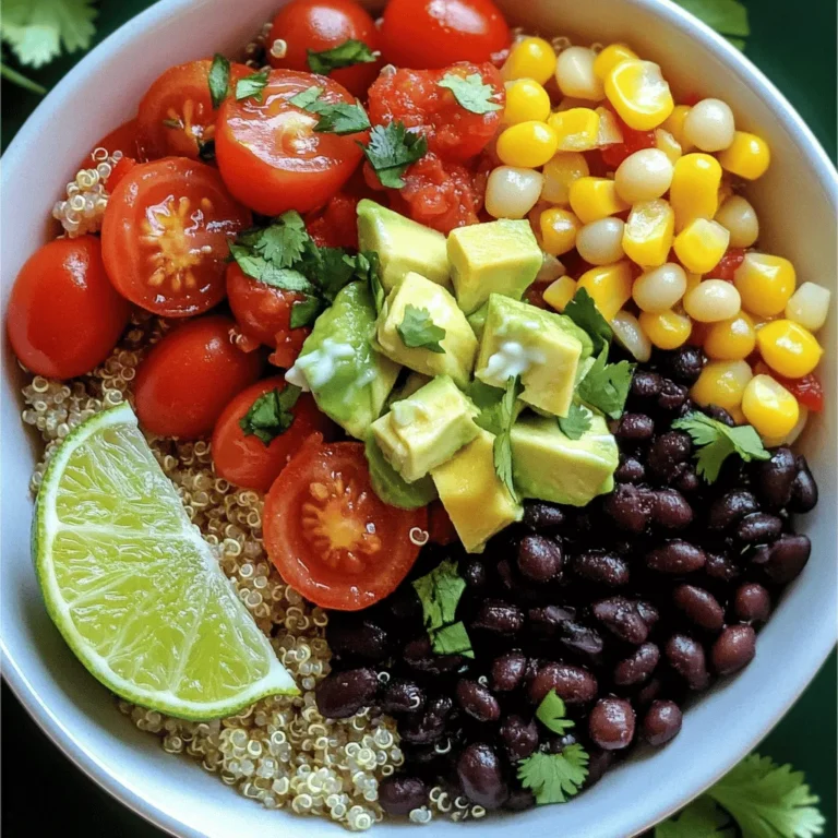 - 1 Tasse Quinoa - 2 Tassen Gemüsebrühe - 1 Dose (425 g) schwarze Bohnen - 1 Tasse Mais - 1 rote Paprika - 1 Avocado - 1 Tasse Kirschtomaten - Gewürze und Salsa - 1/4 Tasse pflanzlicher Joghurt - Frischer Koriander - Limette Um eine köstliche vegane Burrito-Schüssel zu machen, brauchen Sie einige frische und nahrhafte Zutaten. Beginnen wir mit den Hauptzutaten. Quinoa ist eine großartige Basis. Sie hat viele Nährstoffe. Wir verwenden auch Gemüsebrühe, um der Quinoa mehr Geschmack zu geben. Die schwarzen Bohnen bringen Proteine und Ballaststoffe in die Schüssel. Zusätzlich fügen wir noch mehr leckeres Gemüse hinzu! Mais gibt Süße und eine schöne Textur. Die rote Paprika bringt Farbe und Vitamine. Die Avocado macht alles cremig und köstlich. Kirschtomaten sind frisch und saftig. Sie runden den Geschmack ab und geben einen schönen Kontrast. Für die Gewürze nutzen wir Kreuzkümmel und Paprikapulver. Diese geben der Schüssel eine aromatische Tiefe. Salsa ist optional, aber sie bringt eine tolle Würze. Wenn Sie es noch cremiger mögen, fügen Sie pflanzlichen Joghurt hinzu. Frischer Koriander und Limette geben einen tollen Geschmacksschub. Diese Zutaten machen Ihre vegane Burrito-Schüssel nicht nur lecker, sondern auch bunt und ansprechend. Für das komplette Rezept, schauen Sie bitte in den Abschnitt "Vibrante Vegane Burrito-Schüssel". Um die Quinoa perfekt zuzubereiten, bringe zuerst die Gemüsebrühe zum Kochen. Du solltest den Herd auf hohe Hitze stellen. Sobald die Brühe blubbert, füge die Quinoa hinzu. Reduziere die Hitze dann auf niedrig, decke den Topf ab und lasse alles 15 Minuten köcheln. Wenn die Flüssigkeit aufgesogen ist, nimm den Topf vom Herd. Lasse die Quinoa danach fünf Minuten zugedeckt ruhen. Verwende eine Gabel, um die Quinoa aufzulockern. In einer großen Schüssel vermenge die schwarzen Bohnen, den Mais, die gewürfelte rote Paprika, die halbierten Kirschtomaten und den gehackten Koriander. Achte darauf, dass alle Zutaten gut verteilt sind. Mische kräftig, damit die Aromen sich verbinden. Diese bunten Zutaten bringen viel Geschmack und Frische in deine Schüssel. Gib nun die gekochte Quinoa zur Gemüsemischung. Drücke den Saft einer Limette darüber. Füge Kreuzkümmel, Paprikapulver, Salz und Pfeffer nach Geschmack hinzu. Rühre sanft um, bis alles gut kombiniert ist. Teile die Mischung in Schalen auf. Garniere jede Schüssel mit gewürfelter Avocado und optional mit Salsa oder pflanzlichem Joghurt. Du kannst auch frische Korianderblätter und Limettenstücke als Dekoration verwenden. Diese Schritte machen deine vegane Burrito-Schüssel zu einer gesunden Geschmacksexplosion! Für das vollständige Rezept, schau dir die [Full Recipe] an. Um die beste Quinoa zu bekommen, spülst du sie richtig ab. Dies entfernt die Bitterkeit. Nimm eine feine Sieb und spüle die Quinoa unter kaltem Wasser. So wird sie lecker und rein. Achte auch auf die Kochzeit. Die Quinoa braucht etwa 15 Minuten. Lass sie nach dem Kochen noch 5 Minuten abgedeckt stehen. So wird sie fluffig und perfekt. Die Präsentation ist wichtig. Nutze bunte Schalen für deine Burrito-Schüssel. Das macht dein Essen einladend und schön. Teile die Zutaten in Sektionen an. Das sieht toll aus und lässt sich gut essen. Denk daran, etwas Limettensaft oder scharfe Sauce oben drauf zu geben. Das bringt mehr Geschmack und Farbe in deine Schüssel. Limettensaft ist ein Muss! Er sorgt für Frische und hebt die Aromen hervor. Träufle ihn über die fertige Schüssel für den besten Geschmack. Du kannst auch die Gewürze anpassen. Füge mehr Kreuzkümmel oder Paprikapulver hinzu, wenn du es würziger magst. Diese kleinen Änderungen machen viel aus. Für mehr Ideen, schau dir das [Full Recipe] an. {{image_4}} Eine einfache Möglichkeit, deine vegane Burrito-Schüssel zu verbessern, ist das Hinzufügen von Protein. Tofu oder Tempeh sind großartige Optionen. Tofu hat einen milden Geschmack und nimmt die Aromen gut auf. Tempeh hat einen nussigen Geschmack und ist sehr nahrhaft. Du kannst auch verschiedene Bohnensorten ausprobieren. Kidneybohnen oder Pintobohnen bringen neue Texturen und Geschmäcker. Gemüse macht deine Schüssel bunt und gesund. Nutze saisonales Gemüse, um frische Aromen zu erhalten. Im Sommer sind Zucchini und Paprika eine gute Wahl. Im Winter kannst du Spinat oder Kürbis hinzufügen. Diese Optionen bringen nicht nur Farbe, sondern auch viele Nährstoffe. So bleibt deine Burrito-Schüssel immer spannend und lecker. Das richtige Dressing macht den Unterschied. Probiere verschiedene Dressings aus, um den Geschmack zu variieren. Ein einfaches Limetten-Dressing mit Olivenöl ist frisch und leicht. Du kannst auch eine hausgemachte Salsa machen. Diese bringt eine tolle Schärfe und Frische. Das Rezept für die Burrito-Schüssel findest du im Full Recipe. Lagern Sie die vegane Burrito-Schüssel im Kühlschrank. Nutzen Sie dafür luftdichte Behälter. Teilen Sie die Schüssel in Portionen auf. So bleibt alles frisch und einfach zu servieren. Die Haltbarkeit hängt von den frischen Zutaten ab. Im Kühlschrank bleibt die Burrito-Schüssel etwa 3 bis 4 Tage frisch. Erwärmen Sie die Schüssel vor dem Servieren. Das bringt den Geschmack zurück und macht sie warm. Einige Zutaten können eingefroren werden. Die Quinoa und die Bohnen sind ideal. Vermeiden Sie das Einfrieren von Avocado oder frischem Gemüse. Diese verlieren ihre Textur. Zum Auftauen legen Sie die Schüssel einfach über Nacht in den Kühlschrank. So bleibt der Geschmack erhalten. Eine vegane Burrito-Schüssel hält sich etwa drei bis fünf Tage im Kühlschrank. Um die Frische zu bewahren, lagere die Schüssel in einem luftdichten Behälter. Achte darauf, dass die Zutaten gut vermischt sind. So bleiben sie lange lecker. Wenn du Reste hast, erhitze sie vor dem Essen gut. Ja, du kannst Quinoa durch braunen Reis oder Hirse ersetzen. Diese Optionen sind auch nahrhaft und gesund. Brauner Reis hat einen herzhaften Geschmack. Hirse ist glutenfrei und leicht verdaulich. Probiere verschiedene Körner aus, um deinen Favoriten zu finden. So kannst du die Schüssel nach deinem Geschmack anpassen. Kreuzkümmel und Paprikapulver passen perfekt. Sie bringen Wärme und Tiefe in den Geschmack. Du kannst auch Chili-Pulver für etwas Schärfe hinzufügen. Frischer Koriander verleiht einen frischen Kick. Experimentiere mit Gewürzen wie Knoblauchpulver oder Zwiebelpulver. So findest du die perfekte Mischung für deinen Gaumen. Ja, die Vegan Burrito Bowl ist sehr gesund. Sie enthält viele Nährstoffe. Quinoa ist reich an Eiweiß und Ballaststoffen. Schwarze Bohnen bieten zusätzliches Eiweiß und Mineralien. Gemüse bringt Vitamine und Antioxidantien. Avocado liefert gesunde Fette. All diese Zutaten unterstützen eine ausgewogene Ernährung. Dank dieser Komponenten ist die Schüssel eine echte Geschmacksexplosion und voller Gesundheit. Die vegane Burrito-Schüssel ist einfach und lecker. Wir haben die Hauptzutaten wie Quinoa, Bohnen und Gemüse behandelt. Außerdem gab es Tipps zur perfekten Zubereitung und Lagerung. Vergessen Sie nicht, mit verschiedenen Gewürzen und Dressings zu experimentieren. So bleibt das Gericht spannend. Ob für eine schnelle Mahlzeit oder Meal Prep, diese Schüssel ist gesund und vielseitig. Sie erhalten alle Nährstoffe, die Sie brauchen. Probieren Sie neue Variationen aus, um den Geschmack zu verändern.