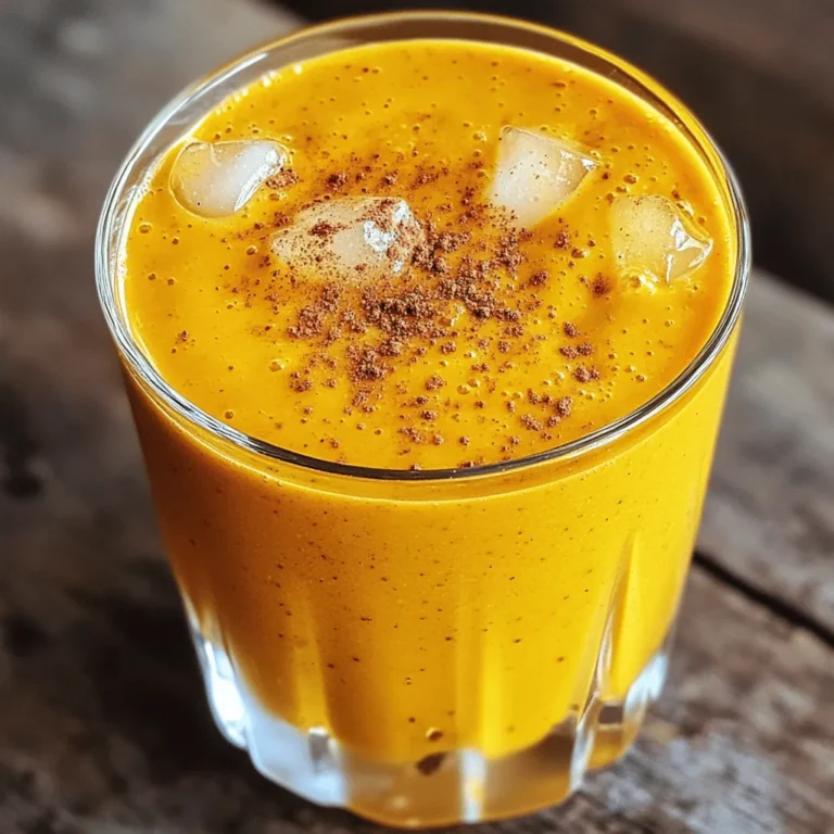 Um einen leckeren Chai Gewürz Kürbis Smoothie zuzubereiten, brauchst du nur einige Hauptzutaten. Diese Zutaten sorgen für Geschmack und Nährstoffe. Hier sind die wichtigsten Bestandteile: - 1 Tasse Kürbispüree aus der Dose - 1 gefrorene Banane - 1 Tasse Mandelmilch (oder Milch nach Wahl) - 1 Esslöffel Ahornsirup (oder Honig) - 1 Teelöffel Vanilleextrakt - 1 Teelöffel Chai-Gewürzmischung (oder eine Mischung aus Zimt, Ingwer und Muskatnuss) - 1/2 Teelöffel gemahlener Kurkuma - 1 Esslöffel Chiasamen (optional) - Eiswürfel (nach gewünschter Dicke) Diese Zutaten machen den Smoothie cremig und voller Geschmack. Das Kürbispüree gibt eine schöne Textur und die Banane sorgt für natürliche Süße. Wenn du möchtest, dass dein Smoothie besonders gut schmeckt, wähle hochwertige Zutaten. Hier sind ein paar Tipps: - Kürbispüree: Achte auf 100% reines Kürbispüree ohne Zusatzstoffe. - Banane: Verwende reife Bananen. Sie sind süßer und cremiger. - Mandelmilch: Wähle ungesüßte Mandelmilch für weniger Zucker. - Gewürze: Frische Gewürze schmecken oft besser als fertige Mischungen. - Ahornsirup: Echter Ahornsirup hat einen reichen Geschmack. Vermeide Sirup mit Zusatzstoffen. Diese Auswahl hebt deinen Smoothie auf ein neues Level. Wenn du den Smoothie süßen möchtest, gibt es viele Optionen. Hier sind einige Alternativen: - Honig: Eine natürliche Wahl, die gut passt. - Agavendicksaft: Er hat einen milden Geschmack und ist flüssig. - Stevia: Eine kalorienfreie Option, die sehr süß ist. - Datteln: Zerkleinert geben sie eine natürliche Süße. Du kannst die Süße je nach Vorliebe anpassen. Probiere verschiedene Optionen aus und finde deinen Favoriten. Wenn du mehr über das Rezept erfahren möchtest, schaue dir die Full Recipe an. Zuerst benötigen Sie die richtigen Zutaten. Für den Chai Gewürz Kürbis Smoothie brauchen Sie: - 1 Tasse Kürbispüree aus der Dose - 1 gefrorene Banane - 1 Tasse Mandelmilch (oder Milch nach Wahl) - 1 Esslöffel Ahornsirup (oder Honig) - 1 Teelöffel Vanilleextrakt - 1 Teelöffel Chai-Gewürzmischung - 1/2 Teelöffel gemahlener Kurkuma - 1 Esslöffel Chiasamen (optional) - Eiswürfel Stellen Sie sicher, dass alles bereit ist. So sparen Sie Zeit beim Mixen. Nehmen Sie Ihren Mixer und stellen Sie ihn auf eine hohe Stufe. Geben Sie das Kürbispüree, die gefrorene Banane und die Mandelmilch hinein. Die Banane sorgt für die perfekte Süße und die cremige Konsistenz. Fügen Sie jetzt den Ahornsirup, den Vanilleextrakt, die Chai-Gewürzmischung, den Kurkuma und die Chiasamen hinzu. Mixen Sie alles gut durch. Probieren Sie den Smoothie nach dem ersten Mixen. Ist er zu dick? Fügen Sie mehr Mandelmilch hinzu. Möchten Sie mehr Süße? Geben Sie mehr Ahornsirup oder Chai-Gewürz hinzu. Mixen Sie erneut, bis alles gut vermischt ist. Zum Schluss fügen Sie einige Eiswürfel hinzu und mixen alles, bis der Smoothie kalt und cremig ist. Genießen Sie den Chai Gewürz Kürbis Smoothie! Um die perfekte Konsistenz zu erreichen, ist die richtige Menge Flüssigkeit wichtig. Starten Sie mit einer Tasse Mandelmilch. Fügen Sie nach und nach mehr hinzu, wenn der Smoothie zu dick ist. Eine gefrorene Banane hilft, den Smoothie cremig und kalt zu machen. Wenn Sie Eiswürfel hinzufügen, wird der Smoothie erfrischender. Mixen Sie alles gut, bis es glatt ist. Servieren Sie den Chai Gewürz Kürbis Smoothie in einem schönen Glas. Garnieren Sie ihn mit einer Prise Chai-Gewürz für einen tollen Look. Sie können auch einen Strohhalm hinzufügen, um das Trinken einfacher zu machen. Dieser Smoothie ist perfekt für Frühstück oder als Snack. Genießen Sie ihn sofort, um die besten Aromen zu erleben. Fügen Sie Nährstoffe hinzu, um Ihren Smoothie noch gesünder zu machen. Chiasamen sind eine gute Wahl, da sie Ballaststoffe und Omega-3-Fettsäuren liefern. Sie können auch etwas Spinat für zusätzliche Vitamine hinzufügen. Wenn Sie es süßer möchten, probieren Sie Honig oder Datteln. Diese Zutaten verbessern den Geschmack und die Nährstoffe. Probieren Sie verschiedene Kombinationen aus, um Ihre perfekte Mischung zu finden. {{image_4}} Wenn du eine vegane Variante des Chai Gewürz Kürbis Smoothies machen möchtest, ist das einfach. Nutze einfach Pflanzenmilch wie Hafermilch oder Kokosmilch anstelle von Mandelmilch. Du kannst auch Ahornsirup als Süßungsmittel verwenden. Achte darauf, dass alle anderen Zutaten vegan sind. So bleibt der Smoothie lecker und tierversuchsfrei. Um deinem Smoothie einen besonderen Kick zu geben, füge weitere Gewürze hinzu. Eine Prise Muskatnuss oder Kardamom kann die Aromen vertiefen. Du kannst auch einen Esslöffel Erdnussbutter oder Mandelbutter für Cremigkeit und Geschmack hinzufügen. Probiere auch andere Früchte aus, wie Äpfel oder Birnen. Das gibt deinem Smoothie eine neue Dimension. Wenn du den Chai Gewürz Kürbis Smoothie kinderfreundlich machen willst, reduziere die Gewürze. Kinder mögen oft nicht so viele Aromen. Du kannst auch mehr Banane und weniger Chai-Gewürz verwenden. Füge etwas Joghurt hinzu, um die Textur zu verbessern. Das macht den Smoothie süßer und cremiger. So wird er für die Kleinen noch schmackhafter. Um den Chai Gewürz Kürbis Smoothie frisch zu halten, fülle ihn in einen luftdichten Behälter. Achte darauf, dass der Behälter gut verschlossen ist. So bleibt der Geschmack erhalten. Stelle den Behälter in den Kühlschrank. Im Kühlschrank bleibt der Smoothie bis zu drei Tage frisch. Nach drei Tagen kann der Geschmack nachlassen. Zudem verändert sich die Konsistenz. Rühre den Smoothie vor dem Trinken gut durch. So vermischst du die Zutaten wieder. Du kannst den Smoothie auch einfrieren. Fülle ihn in Eiswürfelschalen oder einen großen Behälter. So hast du kleine Portionen für später. Der Smoothie bleibt bis zu zwei Monate im Gefrierschrank gut. Um ihn zu genießen, lasse ihn einfach über Nacht im Kühlschrank auftauen. Alternativ kannst du ihn auch in der Mikrowelle erwärmen. Ein Chai Gewürz Kürbis Smoothie ist sehr gesund. Er enthält viele wichtige Nährstoffe. Kürbis ist reich an Vitamin A und Ballaststoffen. Diese helfen, die Augen und die Verdauung zu unterstützen. Mandeln in der Mandelmilch geben gesunde Fette und Proteine. Chai-Gewürze wie Zimt und Ingwer bringen Antioxidantien mit. Diese können die Immunität stärken. Der Smoothie ist auch eine gute Quelle für Energie, besonders am Morgen. Ja, du kannst frisches Kürbispüree verwenden. Es gibt einen frischen Geschmack, den viele lieben. Um frisches Püree zu machen, koche einfach den Kürbis. Schneide ihn in Stücke, koche ihn weich und püriere ihn. Der Prozess dauert etwas länger, aber das Ergebnis lohnt sich. Achte darauf, dass du den Kürbis gut pürierst, damit der Smoothie cremig bleibt. Kurkuma hat viele gesundheitliche Vorteile. Es enthält Curcumin, das entzündungshemmend wirkt. Das kann bei Schmerzen und Entzündungen helfen. Kurkuma unterstützt auch die Verdauung. Es kann die Leberfunktion fördern und die allgemeine Gesundheit verbessern. Hinzufügen von Kurkuma zu deinem Smoothie ist einfach und lecker. Es gibt ihm eine schöne goldene Farbe und einen warmen Geschmack. Der Chai Gewürz Kürbis Smoothie ist einfach und lecker. Wir haben wichtige Zutaten, einfache Schritte und nützliche Tipps besprochen. Dieser Smoothie bietet dir viele Möglichkeiten, ihn zu variieren und anzupassen. Du kannst ihn sogar auf die Bedürfnisse von Kindern abstimmen. Außerdem hast du gelernt, wie du ihn richtig lagerst, um die Frische zu erhalten. Denke daran, dass die Zutaten entscheidend für den Geschmack sind. Nutze die Tipps, um jeden Schluck zu genießen. Probiere es aus und mach den perfekten Smoothie!