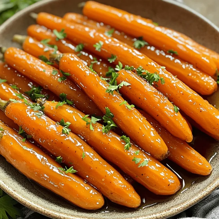 - 450 g Babykarotten, geschält - 60 ml reiner Ahornsirup - 30 g ungesalzene Butter - 1/2 Teelöffel Salz - 1/4 Teelöffel schwarzer Pfeffer - 1/2 Teelöffel gemahlener Zimt - 1 Esslöffel frischer Zitronensaft - Frische Petersilie, gehackt (zum Garnieren) Um diese leckeren Ahornsirup-glasierten Karotten zuzubereiten, brauchen wir frische, knackige Babykarotten. Diese kleinen Karotten sind süß und zart. Der reine Ahornsirup bringt eine tolle Süße. Ich mag es, ungesalzene Butter zu verwenden. Sie schmilzt leicht und gibt einen reichen Geschmack. Zusätzlich brauchen wir ein paar Gewürze. Salz hebt den Geschmack hervor. Schwarzer Pfeffer sorgt für eine leichte Schärfe. Der gemahlene Zimt fügt eine warme Note hinzu. Frischer Zitronensaft bringt Frische in das Gericht. Zum Schluss garnieren wir die Karotten mit frischer, gehackter Petersilie. Diese grünen Stücke sehen toll aus und schmecken gut. Wenn Sie das gesamte Rezept sehen möchten, schauen Sie sich die vollständige Anleitung an, um diese köstlichen Karotten zu machen! - Kochen Sie 450 g Babykarotten in einem großen Topf mit Wasser. - Lassen Sie die Karotten etwa 5 Minuten kochen, bis sie zart sind. - Gießen Sie die Karotten ab und stellen Sie sie beiseite. - Schmelzen Sie 30 g ungesalzene Butter im selben Topf bei mittlerer Hitze. - Fügen Sie 60 ml reinen Ahornsirup, 1/2 Teelöffel Salz, 1/4 Teelöffel Pfeffer und 1/2 Teelöffel Zimt zur Butter hinzu. - Rühren Sie gut um, bis alles gut vermischt ist. - Geben Sie die abgetropften Karotten in die Ahornmischung. - Kochen Sie die Karotten ca. 5-7 Minuten, gelegentlich umrühren. - Die Karotten sollten glasiert und leicht karamellisiert werden. Für das komplette Rezept schauen Sie sich die [Full Recipe] an. Die richtige Kochzeit ist wichtig. Ich koche die Karotten etwa 5 Minuten. So bleiben sie knackig und frisch. Wenn Sie sie zu lange kochen, werden sie matschig. Achten Sie darauf, sie nach dem Kochen gut abzugießen. Das Verhältnis von Butter und Ahornsirup ist entscheidend. Ich empfehle 30 g Butter zu 60 ml Ahornsirup. So schmecken die Karotten süß und buttrig. Wenn Sie es süßer mögen, fügen Sie mehr Sirup hinzu. Eine ansprechende Präsentation macht viel aus. Ich serviere die Karotten in einer flachen Schüssel. Ordnen Sie sie in einem kreisförmigen Muster an. Das sieht hübsch aus und zieht die Blicke an. Garnieren Sie die Karotten mit frischer, gehackter Petersilie. Das bringt Farbe und zusätzlichen Geschmack. Ein Spritzer frischer Zitronensaft ist auch eine tolle Idee. Er gibt den Karotten eine frische Note. Für das komplette Rezept, schauen Sie sich die [Full Recipe] an. {{image_4}} Um das Rezept zu variieren, können Sie einige zusätzliche Zutaten hinzufügen. Nüsse wie Walnüsse oder Mandeln geben den Karotten einen tollen Crunch. Sie können sie grob hacken und kurz vor dem Servieren darüber streuen. Dies bringt sowohl Textur als auch Geschmack ins Spiel. Außerdem können verschiedene Kräuter die Aromen auffrischen. Frischer Thymian oder Rosmarin passen gut zu den süßen Karotten. Fügen Sie sie in der letzten Kochminute hinzu, damit die Kräuter ihren Duft entfalten können. Wenn Sie auf die Kalorien achten, gibt es einige einfache Alternativen. Verwenden Sie pflanzliche Butter, um das Rezept vegan zu machen. Diese Butter hat oft weniger gesättigte Fette. Zuckeralternativen sind auch eine gute Wahl. Sie können Stevia oder Honig verwenden, wenn Sie weniger Zucker möchten. Diese Optionen bieten einen ähnlichen Geschmack, ohne die Kalorien zu erhöhen. Für das vollständige Rezept schauen Sie sich die Ahornsirup-Glasierte Karotten an. Nach dem Kochen sollten die glasierten Karotten in einen luftdichten Behälter gegeben werden. Lagern Sie sie im Kühlschrank. So bleiben sie frisch. Sie können die Karotten bis zu fünf Tage aufbewahren. Wenn Sie die Karotten aufwärmen möchten, nutzen Sie die Mikrowelle oder einen Topf. - Mikrowelle: Stellen Sie die Karotten in eine mikrowellengeeignete Schüssel. Erhitzen Sie sie in Intervallen von 30 Sekunden. Rühren Sie gut um, bis sie warm sind. - Topf: Erwärmen Sie die Karotten bei mittlerer Hitze. Fügen Sie etwas Wasser hinzu, um das Anbrennen zu verhindern. Rühren Sie häufig um. Die glasierten Karotten halten sich gut im Kühlschrank. Sie können sie bis zu fünf Tage genießen, wenn sie gut verpackt sind. Um Verderb zu vermeiden, stellen Sie sicher, dass die Karotten gut abgekühlt sind, bevor Sie sie lagern. Vermeiden Sie, die Karotten mehrmals aus dem Kühlschrank zu nehmen. - Tipps zur Vermeidung von Verderb: Lagern Sie die Karotten immer in einem luftdichten Behälter. Achten Sie darauf, dass keine Feuchtigkeit eindringt. So bleibt der Geschmack frisch. Um die besten glasierten Karotten zu machen, achte auf die Kochzeit. Die Karotten sollten zart, aber noch knackig sein. Das Geheimnis für den besten Geschmack liegt im Ahornsirup. Nutze reinen Ahornsirup, um den vollen Geschmack zu erhalten. Die Kombination aus Butter, Zimt und Zitrone macht das Gericht besonders. Ein weiterer Tipp: Rühre die Karotten gut in der Mischung um. So nehmen sie die Aromen gleichmäßig auf. Ja, du kannst die Karotten im Voraus zubereiten. Koche sie wie im Rezept beschrieben, aber lass sie unglasiert. Kühle sie danach ab und bewahre sie im Kühlschrank auf. Vor dem Servieren kannst du sie einfach glasieren. Das spart Zeit und macht das Servieren einfacher. Wenn du sie aufwärmst, mache es langsam, um ihre Textur zu erhalten. Achte beim Kauf von Ahornsirup auf die Qualität. Suche nach reinem Ahornsirup ohne Zusatzstoffe. Besuche lokale Märkte oder Spezialitätengeschäfte für besten Sirup. Online-Shops bieten auch hochwertige Optionen an. Vermeide Sirup mit künstlichen Aromen oder Farbstoffen. Marken mit dem Bio-Siegel sind oft eine gute Wahl. Ja, du kannst das Rezept vegan machen. Ersetze die Butter durch pflanzliche Margarine oder Kokosöl. Nutze auch Ahornsirup als Süßungsmittel. Anstelle von Butter kannst du auch Apfelmus verwenden. Das Rezept bleibt lecker und gesund. So kannst du die Karotten genießen, ohne tierische Produkte. Für das vollständige Rezept, siehe [Full Recipe]. Zusammenfassend habe ich Ihnen gezeigt, wie Sie glasierten Babykarotten zubereiten. Wir haben die Zutaten, Tipps und Varianten aufgezeigt. Denken Sie daran, die perfekte Kochzeit zu wählen und mit frischen Kräutern zu garnieren. Diese Karotten sind einfach und lecker. Sie passen gut zu vielen Gerichten. Experimentieren Sie gerne mit verschiedenen Aromen und Zutaten. Genießen Sie die köstlichen Ergebnisse und teilen Sie sie mit Freunden!