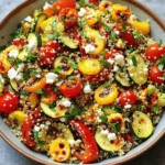 - 1 Tasse Quinoa, gründlich gespült - 2 Tassen Gemüsebrühe oder Wasser - 1 rote Paprika, gewürfelt - 1 Zucchini, in Scheiben geschnitten - 1 gelbe Zucchini, in Scheiben geschnitten - 1 Tasse Cherrytomaten, halbiert - 1 rote Zwiebel, gehackt - 3 Esslöffel Olivenöl - 1 Teelöffel Knoblauchpulver - 1 Teelöffel Räucherpaprika - Salz und Pfeffer nach Geschmack - 1/4 Tasse Feta-Käse, zerbröselt (optional) - Frische Petersilie, gehackt (zum Garnieren) - 2 Esslöffel Balsamico-Essig (zum Anmachen) Ich liebe es, frische Zutaten zu nutzen. Quinoa ist ein großartiger Start. Es ist nahrhaft und bietet viele Ballaststoffe. Gemüsebrühe bringt viel Geschmack. Die rote Paprika, Zucchini und Cherrytomaten machen den Salat bunt und lecker. Olivenöl sorgt für einen tollen Glanz. - 1 Teelöffel Knoblauchpulver - 1 Teelöffel Räucherpaprika - 2 Esslöffel Balsamico-Essig Gewürze sind der Schlüssel. Knoblauchpulver gibt einen tollen Geschmack. Räucherpaprika fügt eine rauchige Note hinzu. Balsamico-Essig bringt Süße und Säure. Diese Mischung macht den Salat spannend. Du kannst auch andere Gewürze ausprobieren, um es anzupassen. - Nährwertangaben pro Portion: Etwa 250 Kalorien, 10g Protein, 8g Fett - Portionierungshinweise: Der Salat reicht für vier Portionen. Das Rezept ergibt vier Portionen. Ideal für ein leichtes Mittagessen oder als Beilage. Es ist nahrhaft und sättigend. Dieser Salat ist auch perfekt für Meal Prep. Du kannst ihn leicht im Voraus zubereiten. - Heize deinen Ofen auf 200°C vor. - Nimm eine Tasse Quinoa und spüle sie gründlich ab. - Mische die Quinoa mit zwei Tassen Gemüsebrühe oder Wasser in einem Topf. - Bringe die Mischung zum Kochen, dann reduziere die Hitze. - Decke den Topf ab und lasse die Quinoa 15 Minuten köcheln. - Nach dem Kochen nimm den Topf vom Herd und lasse ihn fünf Minuten ruhen. - Lockere die Quinoa mit einer Gabel auf. - Schneide die rote Paprika, die Zucchini und die rote Zwiebel in kleine Stücke. - Halbiere die Cherrytomaten. - Lege das geschnittene Gemüse auf ein Backblech. - Träufle drei Esslöffel Olivenöl über das Gemüse. - Würze mit einem Teelöffel Knoblauchpulver, einem Teelöffel Räucherpaprika, Salz und Pfeffer. - Mische alles gut durch, damit das Gemüse gleichmäßig gewürzt ist. - Röste das Gemüse 20-25 Minuten im Ofen. - Wende das Gemüse einmal, um eine gleichmäßige Bräunung zu erreichen. - Nimm eine große Schüssel und füge die gekochte Quinoa hinzu. - Mische das geröstete Gemüse unter die Quinoa. - Träufle zwei Esslöffel Balsamico-Essig darüber und hebe alles vorsichtig unter. - Wenn du magst, streue zerbröselten Feta-Käse darüber. - Garniere den Salat mit frischer, gehackter Petersilie. Für die vollständige Anleitung und weitere Details, schau dir das Full Recipe an. Wie wäscht man Quinoa richtig? Spüle die Quinoa zuerst in einem Sieb aus. Das entfernt Bitterstoffe. Nutze kaltes Wasser und reibe die Körner leicht. So wird der Geschmack besser. Wie ist das Timing beim Kochen? Koche die Quinoa etwa 15 Minuten. Lass sie dann 5 Minuten mit Deckel ruhen. Dies macht sie fluffig und lecker. Was sind die besten Gartemperaturen? Heize deinen Ofen auf 200°C vor. Diese Temperatur sorgt für eine perfekte Röstergebnisse. Das Gemüse wird zart und hat eine schöne Farbe. Wie vermeidest du Überröstung? Beobachte das Gemüse beim Röstprozess. Wende es nach der Hälfte der Zeit. Das sorgt für eine gleichmäßige Bräunung. So bleibt es saftig und knusprig. Was sind die besten Präsentationstipps? Serviere den Salat in einer großen Schüssel. Das sieht einladend aus. Beträufle ihn mit Balsamico-Essig für einen schönen Glanz. Streue Petersilie darüber für einen Farbtupfer. Welche Variationsmöglichkeiten gibt es bei Dressing? Experimentiere mit verschiedenen Dressings. Nutze ein Olivenöl-Zitronen-Dressing oder ein cremiges Joghurt-Dressing. So bleibt der Salat spannend und abwechslungsreich. {{image_4}} Du kannst viele Gemüse in deinen Salat geben. Kürbis bringt eine süße Note. Brokkoli fügt Biss hinzu und Spinat macht ihn frisch. Du kannst auch saisonale Gemüse verwenden. Im Frühling sind Spargel und Erbsen lecker. Im Herbst sind Wurzelgemüse eine tolle Wahl. Für einen nahrhaften Salat kannst du Kichererbsen hinzufügen. Sie sind reich an Protein und Ballaststoffen. Hähnchenbrust ist eine weitere Option. Es macht den Salat herzhaft und sättigend. Tofu ist perfekt für eine vegane Wahl. Es nimmt den Geschmack von Gewürzen gut auf. Dressings machen einen großen Unterschied. Ein einfaches Olivenöl-Zitronen-Dressing ist frisch und leicht. Mische Olivenöl mit Zitronensaft und etwas Salz. Ein Joghurt-Dressing gibt Cremigkeit. Mische Naturjoghurt mit Kräutern und Gewürzen. Diese Dressings passen gut zu deinem Salat. Für die vollständige Rezeptanleitung, schau dir das [Full Recipe] an. Lagere den Salat in einem luftdichten Behälter. So bleibt er frisch. Er hält sich etwa 3-4 Tage im Kühlschrank. Achte darauf, dass er nicht mit anderen starken Gerüchen in Kontakt kommt. Das kann den Geschmack beeinflussen. Wenn du ihn aufbewahrst, halte das Dressing getrennt. So wird der Salat nicht matschig. Du kannst den Salat warm oder kalt genießen. Um ihn aufzuwärmen, nutze die Mikrowelle. Erhitze ihn in kurzen Abständen, etwa 30 Sekunden. Überprüfe immer die Temperatur. Achte darauf, dass er gleichmäßig warm ist. Wenn du ihn kalt servierst, schmeckt er frisch und knusprig. Meal Prep ist eine gute Idee. Bereite den Salat am Sonntag vor. So hast du gesunde Mahlzeiten für die Woche. Koche die Quinoa und röste das Gemüse. Lagere beides separat. Mische alles vor dem Servieren. So bleibt der Salat frisch und lecker. Der Salat bleibt im Kühlschrank etwa 3-4 Tage frisch. Lagere ihn in einem luftdichten Behälter. So bleibt der Salat knackig. Achte darauf, die Feta-Käse-Stücke separat zu halten, wenn du sie verwendest. Das verhindert, dass der Salat matschig wird. Ja, du kannst andere Käsesorten verwenden. Frischkäse oder Ziegenkäse sind tolle Alternativen. Diese Käsesorten bringen einen anderen Geschmack und eine andere Textur. Du kannst auch ganz auf Käse verzichten, wenn du das möchtest. Ja, das Rezept ist glutenfrei. Quinoa ist von Natur aus glutenfrei. Es ist eine großartige Wahl für Menschen mit Glutenunverträglichkeit. Achte darauf, dass alle anderen Zutaten ebenfalls glutenfrei sind. Um das Rezept vegan zu machen, lasse den Feta-Käse weg. Verwende stattdessen Avocado für eine cremige Textur. Du kannst auch Nüsse oder Samen hinzufügen für mehr Crunch. Diese Optionen machen den Salat nahrhaft und lecker. Absolut! Du kannst das Gemüse nach deinem Geschmack anpassen. Probiere Kürbis, Brokkoli oder Spinat aus. Saisonales Gemüse funktioniert auch gut. Es gibt viele Möglichkeiten, um den Salat interessant zu halten. Zu diesem Salat passen viele Beilagen. Gegrilltes Hähnchen oder gebratener Tofu sind tolle Ergänzungen. Auch ein Stück Brot oder eine Suppe passen gut dazu. Diese Beilagen machen die Mahlzeit noch vollständiger. Zusammenfassend haben wir einen leckeren Quinoa-Salat erstellt. Wir haben die Hauptzutaten wie Gemüse und Gewürze besprochen. Dann haben wir Schritt für Schritt die Zubereitung erklärt. Mit Tipps zu Quinoa und Rösttechniken kommt dein Salat perfekt auf den Tisch. Du kannst kreativ sein und Variationen ausprobieren, um das Rezept anzupassen. Denke an Aufbewahrung und Meal Prep. So bleibt dein Salat frisch und lecker. Probiere diesen gesunden Salat aus und genieße die Vielfalt!
