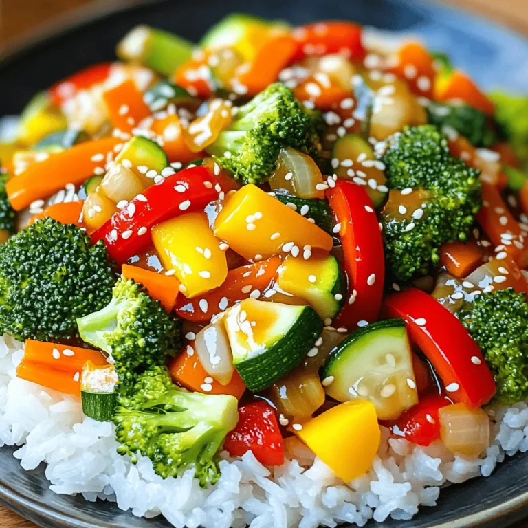 - Brokkoliröschen, rote und gelbe Paprika, Karotte, Zucchini, Zuckerschoten - Knoblauch, Ingwer, Sojasauce, Sesamöl, Olivenöl - Sesamsamen, Salz und Pfeffer Um eine einfache Veggie Stir Fry zuzubereiten, brauchen wir frisches Gemüse. Ich mag Brokkoli, Paprika, Karotten und Zucchini. Diese Zutaten bringen Farbe und Geschmack. Zuckerschoten fügen eine süße Note hinzu. Für den Geschmack verwenden wir Knoblauch und Ingwer. Diese beiden Zutaten machen das Gericht besonders lecker. Sojasauce und Sesamöl geben dem Gemüse Aroma. Olivenöl sorgt dafür, dass alles schön brät. Die Gewürze sind einfach: Salz und Pfeffer. Sie helfen, die Aromen zu verstärken. Für die Garnitur nutze ich Sesamsamen. Sie geben einen knusprigen Biss und sehen toll aus. Wenn du das Rezept ausprobieren möchtest, schau dir den Full Recipe an. Dort sind alle Schritte genau erklärt. Zuerst waschen wir das ganze Gemüse. Nehmen Sie den Brokkoli und schneiden Sie ihn in kleine Röschen. Die Paprika schneiden Sie in dünne Scheiben. Die Karotte wird julienniert, also in feine Streifen geschnitten. Die Zucchini schneiden wir in Halbmonde und die Zuckerschoten lassen wir ganz. Achten Sie darauf, dass alles gleich groß ist. So garen die Stücke gleichmäßig. Jetzt erhitzen Sie das Olivenöl in einer großen Pfanne oder einem Wok. Wenn das Öl heiß ist, geben Sie den gehackten Knoblauch und den geriebenen Ingwer dazu. Braten Sie sie etwa 30 Sekunden an. Sie sollten duften, aber nicht verbrennen. Dies gibt dem Gericht viel Geschmack. Nun fügen Sie die Brokkoliröschen und die juliennierte Karotte hinzu. Braten Sie sie 2-3 Minuten lang an. Sie sollten leicht weich werden. Danach kommen die geschnittenen roten und gelben Paprika, die Zucchini und die Zuckerschoten dazu. Braten Sie alles für weitere 4-5 Minuten. Das Gemüse sollte leuchtend und knackig sein. Jetzt ist es Zeit, das Gemüse zu verfeinern. Gießen Sie die Sojasauce und das Sesamöl darüber. Werfen Sie das Gemüse gut um, damit sich alles gleichmäßig vermischt. Braten Sie es für 1-2 Minuten weiter. Schmecken Sie das Gericht mit Salz und Pfeffer ab. Streuen Sie zum Schluss Sesamsamen darüber. Sie geben einen tollen Crunch. Für die vollständige Zubereitung schauen Sie sich das [Full Recipe] an. Um das Gemüse knackig zu halten, achte auf die Garzeiten. Brokkoli und Karotten brauchen etwa 2-3 Minuten. Danach fügst du die Paprika, Zucchini und Zuckerschoten hinzu. Brate alles für 4-5 Minuten. Das Gemüse sollte leuchtend und zart, aber noch bissfest sein. So bleibt die Textur perfekt und macht das Gericht frisch. Du kannst den Geschmack leicht anpassen. Füge etwas Chili für Schärfe hinzu oder probiere Erdnussbutter für einen nussigen Geschmack. Auch ein Spritzer Limettensaft bringt Frische. Experimentiere mit Kräutern wie Basilikum oder Koriander. Diese geben deinem Gericht eine besondere Note. Serviere die Veggie Stir Fry auf einem Bett aus gekochtem Reis oder Quinoa. Das sorgt für mehr Fülle. Du kannst auch frischen Koriander oder Frühlingszwiebeln darüber streuen. Das sieht nicht nur gut aus, sondern schmeckt auch toll. Wenn du magst, serviere es mit einer Sojasauce-Dip. Das rundet das Gericht perfekt ab. Du kannst die vollständige Anleitung in der [Full Recipe] nachlesen. {{image_4}} Für eine glutenfreie Option tauschen Sie die Sojasauce gegen Tamari aus. Tamari hat einen ähnlichen Geschmack und passt gut zu vielen Gerichten. Es ist eine tolle Wahl für alle, die Gluten meiden wollen. Sie können Ihre Stir Fry nach Belieben anpassen. Fügen Sie Tofu oder Kichererbsen hinzu. Tofu gibt Protein und eine angenehme Textur. Kichererbsen sind reich an Nährstoffen und machen das Gericht sättigender. Beide Optionen sind einfach zu nutzen und machen das Gericht noch leckerer. Nutzen Sie saisonales Gemüse, um frische Aromen zu genießen. Im Frühling sind Spargel und Erbsen toll. Im Sommer passen Zucchini und Auberginen perfekt. Im Herbst können Sie Kürbis und Karotten verwenden. Im Winter sind Rosenkohl und Grünkohl eine gute Wahl. Saisonales Gemüse bringt Abwechslung und Freude in Ihr Essen. Für mehr Details folgen Sie dem [Full Recipe]. Lagern Sie die Reste in einem luftdichten Behälter. So bleibt das Gemüse frisch. Stellen Sie sicher, dass der Behälter gut verschlossen ist. Kühlen Sie das Gemüse innerhalb von zwei Stunden nach dem Kochen. Im Kühlschrank hält es sich bis zu drei Tage. Um die Reste wieder aufzuwärmen, nutzen Sie eine Pfanne oder Mikrowelle. In der Pfanne, erhitzen Sie etwas Öl. Fügen Sie das Gemüse hinzu und rühren Sie es gut um. Dies hilft, die Aromen zu beleben und das Gemüse knusprig zu halten. In der Mikrowelle, verwenden Sie einen mikrowellengeeigneten Behälter. Decken Sie ihn ab, um Spritzer zu vermeiden. Erhitzen Sie das Gemüse in kurzen Intervallen. So bleibt es saftig und lecker. Für die besten Ergebnisse, genießen Sie die Reste innerhalb von zwei Tagen nach dem Kochen. So schmeckt das Gericht immer frisch und lecker. Probieren Sie auch die Bunte Gemüse-Genuss-Pfanne für neue Geschmackserlebnisse! Sie können das Gemüse stir-fry bis zu drei Tage im Kühlschrank aufbewahren. Lagern Sie es in einem luftdichten Behälter. So bleibt es frisch und lecker. Vor dem Servieren können Sie es einfach aufwärmen. Achten Sie darauf, die Reste gut zu kühlen. So vermeiden Sie Bakterienwachstum. Ja, gefrorenes Gemüse ist eine tolle Option. Es ist oft frisch eingefroren und behält viele Nährstoffe. Verwenden Sie gefrorenes Gemüse direkt aus dem Gefrierfach. Kochen Sie es etwas länger, bis es zart ist. Achten Sie darauf, es nicht zu überkochen. So bleibt es knackig und lecker. Ja, dieses Gericht ist perfekt für Meal Prep. Sie können es gut vorbereiten und in Portionen aufteilen. Bereiten Sie das Gemüse stir-fry am Sonntag vor. So haben Sie schnelle Mahlzeiten für die Woche. Lagern Sie die Portionen in luftdichten Behältern im Kühlschrank. Es schmeckt auch nach ein paar Tagen noch gut. Probieren Sie es aus! Für die vollständige Zubereitung schauen Sie sich das [Full Recipe] an. Das Gericht nutzt frisches Gemüse und schmackhafte Aromen. Du bereitest es einfach zu und passt es nach deinem Geschmack an. Denke an die Tipps für die perfekte Textur und die besten Gewürze. Bewahre Reste richtig auf, damit du sie später genießen kannst. Ob du saisonale Zutaten oder proteinreiche Alternativen nutzt, bleibt dir überlassen. Experimentiere und finde deinen eigenen Lieblingsstil. So wird jedes Essen zum Genuss, einfach und schnell!