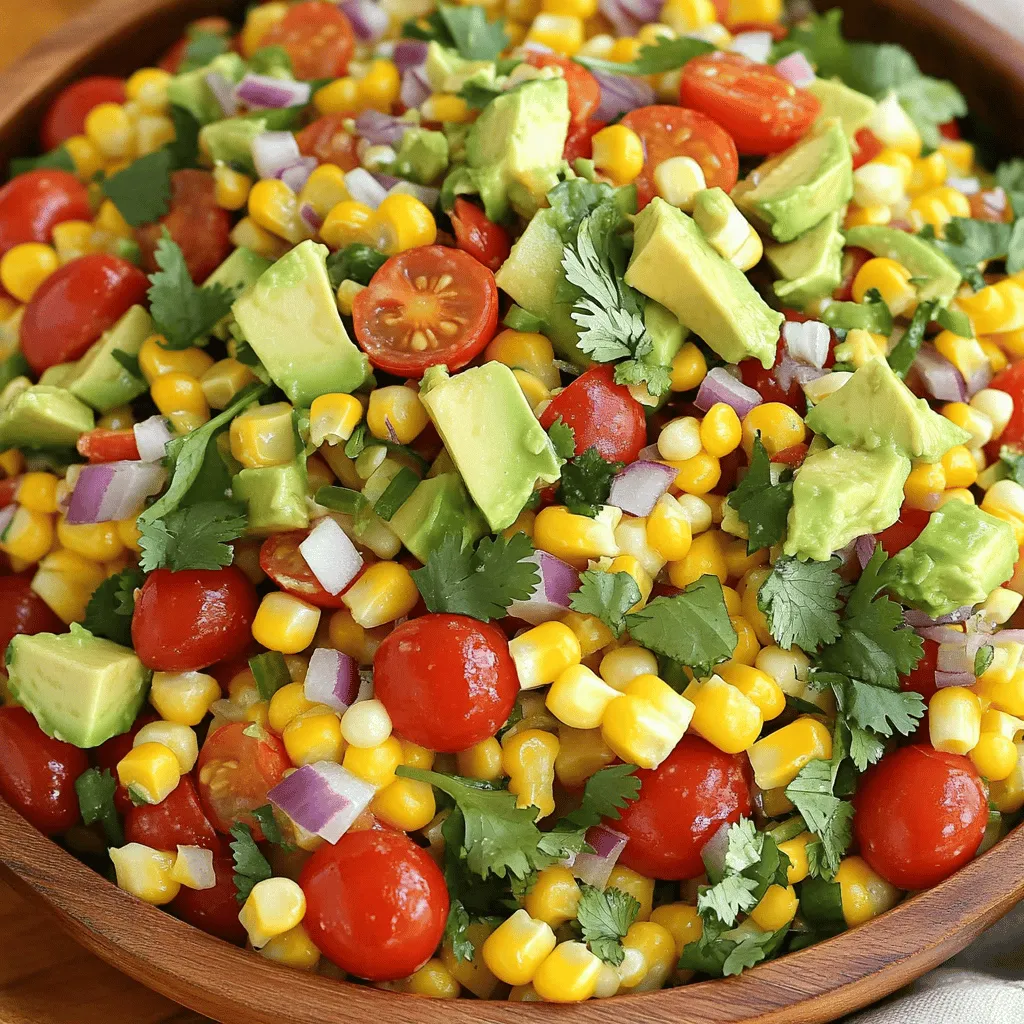 Für den perfekten Fiesta Mais-Salat braucht man frische und bunte Zutaten. Hier sind die Hauptzutaten: - 3 Tassen frische Maiskörner (oder 2 Dosen Mais, abgetropft) - 1 rote Paprika, gewürfelt - 1 gelbe Paprika, gewürfelt - 1 Tasse Cherrytomaten, halbiert - 1 kleine rote Zwiebel, fein gehackt - 1/4 Tasse frischer Koriander, gehackt - 1 Jalapeño, entkernt und fein gehackt (optional für Schärfe) - 1 Avocado, gewürfelt - Saft von 2 Limetten - 2 Esslöffel Olivenöl - 1 Teelöffel Kreuzkümmel - Salz und Pfeffer nach Geschmack Möchtest du den Geschmack deines Salats anpassen? Hier sind einige optionale Zutaten: - Feta-Käse für einen salzigen Kick - Schwarze Bohnen für mehr Protein - Maischips für einen knusprigen Biss - Avocado-Öl für einen sanften Geschmack Frisches Gemüse macht den Salat lebendig. Hier sind einige Tipps: - Wähle knackige Paprika in leuchtenden Farben. - Achte darauf, dass die Tomaten fest und glänzend sind. - Frischer Koriander sollte grün und duftend sein. - Überprüfe die Avocado auf Reife: Sie sollte leicht nachgeben, wenn du sie drückst. Diese Zutaten und Tipps machen deinen Fiesta Mais-Salat frisch und bunt. Du kannst die vollständige Anleitung im Full Recipe finden. Zuerst kümmern wir uns um die Maiskörner. Wenn du frischen Mais hast, bringe einen großen Topf mit gesalzenem Wasser zum Kochen. Füge die Maiskörner hinzu und blanchiere sie für drei Minuten. Danach lass sie gut abtropfen und abkühlen. Wenn du Dosenmais verwendest, spüle ihn einfach ab und lass ihn abtropfen. Dieser Schritt ist wichtig, um den besten Geschmack zu erhalten. Nehme eine große Rührschüssel. Hier fügen wir alle Hauptzutaten zusammen. Gib die blanchierten Maiskörner, gewürfelte rote und gelbe Paprika, halbierte Cherrytomaten, fein gehackte rote Zwiebel, frischen Koriander und die optionale Jalapeño hinein. Mische alles gut, damit sich die Farben und Aromen vermengen. Der Salat sieht dann frisch und einladend aus. In einer kleinen Schüssel bereitest du das Dressing vor. Mische den Limettensaft, das Olivenöl, den Kreuzkümmel sowie Salz und Pfeffer. Rühre alles gut um, bis die Zutaten gleichmäßig vermischt sind. Gieße das Dressing über die Salatmischung und mische alles vorsichtig durch. Das sorgt dafür, dass alle Aromen gut verteilt sind. Füge zuletzt die gewürfelte Avocado hinzu. Hebe sie sanft unter, damit sie nicht zerdrückt wird. Lass den Salat dann 10 bis 15 Minuten ruhen. So entfalten sich die Aromen besser. Du kannst die gesamte Anleitung im Full Recipe nachlesen. Um den Fiesta Mais-Salat noch besser zu machen, achte auf die Frische. Frisches Gemüse bringt mehr Geschmack. Ich empfehle, die Paprika in kleine Würfel zu schneiden. So verteilt sich der Geschmack besser. Füge mehr Limettensaft hinzu, wenn du es spritziger magst. Ein Hauch von Honig kann den Salat süßlicher machen. Du kannst den Salat auch als Wrap verwenden. Nimm Tortillas und fülle sie mit dem Salat. Das schmeckt toll und ist schnell gemacht. Für eine herzhaftere Variante kannst du gegrilltes Hähnchen oder Bohnen hinzufügen. Beide Optionen machen den Salat sättigender. Bereite den Fiesta Mais-Salat im Voraus vor, um Zeit zu sparen. Du kannst das Gemüse einen Tag vorher schneiden. So bleibt alles frisch und knackig. Das Dressing kannst du ebenfalls im Voraus zubereiten. Achte darauf, das Dressing erst kurz vor dem Servieren hinzuzufügen. So bleibt der Salat schön knackig. {{image_4}} Fiesta Corn Salad ist von Natur aus vegan und glutenfrei. Bei der Zubereitung verwende frische Zutaten. Achte darauf, dass alle Zutaten keine tierischen Produkte oder Gluten enthalten. So bleibt der Salat leicht und gesund. Du kannst auch Quinoa oder schwarze Bohnen hinzufügen, um den Proteingehalt zu steigern. Je nach Vorliebe kannst du die Schärfe anpassen. Jalapeños sind eine gute Wahl, aber du kannst auch mildere Chilis wie Paprika verwenden. Wenn du es schärfer magst, probiere serrano oder habanero Chilis. Denke daran, die Chilis gut zu entkernen, um die Schärfe zu kontrollieren. Falls du kein Hefedressing magst, kannst du das Dressing ohne Hefezutaten zubereiten. Nutze stattdessen Limettensaft, Olivenöl und einen Schuss Apfelessig. Das gibt dem Salat einen frischen Geschmack. Experimentiere mit Gewürzen wie Knoblauchpulver oder Senf, um neue Aromen zu entdecken. Für die vollständige Anleitung, schau dir das [Full Recipe] an. Um deinen Fiesta Corn Salad frisch zu halten, ist die Lagerung wichtig. Nutze einen luftdichten Behälter. So schützt du ihn vor Luft und Feuchtigkeit. Lege den Salat in den Kühlschrank. Dadurch bleibt er knackig und lecker. Achte darauf, die Avocado erst kurz vor dem Servieren hinzuzufügen. So bleibt sie frisch und grün. Der Salat bleibt im Kühlschrank etwa 3 Tage frisch. Nach 3 Tagen kann der Salat matschig werden. Achte auf Farbveränderungen oder unangenehmen Geruch. Wenn du diese bemerkst, wirf den Salat weg. Das ist besser, als ihn zu essen. Wenn der Salat nach ein paar Tagen nicht mehr so frisch aussieht, kannst du ihn auffrischen. Füge etwas frischen Limettensaft hinzu. Das belebt die Aromen. Du kannst auch frische Kräuter wie Koriander oder Petersilie hinzufügen. Wenn du magst, schneide eine frische Avocado dazu. So wird der Salat wieder lecker und bunt. Für das komplette Rezept, siehe [Full Recipe]. Der Fiesta Mais-Salat bleibt frisch für etwa drei Tage im Kühlschrank. Lagere ihn in einem luftdichten Behälter. Achte darauf, die Avocado erst kurz vor dem Servieren hinzuzufügen. Dadurch bleibt sie schön grün und frisch. Nach drei Tagen kann der Salat an Geschmack verlieren. Ja, du kannst diesen Salat im Voraus zubereiten. Mache ihn bis zu einem Tag vorher und stelle ihn in den Kühlschrank. Der Salat wird dann noch besser, da die Aromen Zeit haben, sich zu verbinden. Füge die Avocado erst kurz vor dem Servieren hinzu, um sie frisch zu halten. Fiesta Mais-Salat passt gut zu vielen Gerichten. Hier sind einige Ideen: - Gegrilltes Hähnchen oder Fisch - Tacos oder Burritos - Quinoa oder Reisgerichte - Chips mit Salsa oder Guacamole - Gegrilltes Gemüse Dieser Salat ist eine farbenfrohe und gesunde Ergänzung zu jedem Essen. Probiere die Kombinationen aus und finde deine Favoriten! Der Fiesta Mais-Salat ist einfach und lecker. Wir haben die besten Zutaten und Tipps geteilt. Frisches Gemüse bringt den perfekten Geschmack. Die Schritt-für-Schritt-Anleitung macht die Zubereitung leicht. Mit unseren Tipps und Tricks sparen Sie Zeit und optimieren den Geschmack. Es gibt viele Variationen, die Sie ausprobieren können. Die richtige Lagerung sorgt dafür, dass Ihr Salat frisch bleibt. Nutzen Sie die FAQs für weitere Informationen. Genießen Sie Ihren Salat!