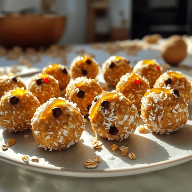 Um die besten No Bake Peanut Butter Balls zu machen, brauchst du: - 1 Tasse Haferflocken - 1/2 Tasse natürliche Erdnussbutter - 1/4 Tasse Honig oder Ahornsirup - 1/2 Tasse gemahlener Leinsamen - 1/4 Tasse Mini-Schokoladenstückchen - 1/4 Tasse ungesüßte Kokosraspeln - 1 Teelöffel Vanilleextrakt - Eine Prise Salz Jede dieser Zutaten spielt eine wichtige Rolle. Haferflocken geben den Bällen die Basis und die Struktur. Erdnussbutter sorgt für Geschmack und macht die Bälle cremig. Honig oder Ahornsirup fügen die Süße hinzu. Achte darauf, natürliche Erdnussbutter zu wählen. Diese hat keinen Zucker oder Zusatzstoffe. Die Haferflocken sollten ungesüßt und am besten aus Vollkorn sein. Für den Honig, wähle einen guten, flüssigen Honig. Achte auf frische Mini-Schokoladenstückchen und Kokosraspeln ohne Zuckerzusatz. Die Qualität der Zutaten verbessert den Geschmack und die Nährstoffe. Wenn du allergisch gegen Erdnüsse bist, kannst du Mandelbutter oder Sonnenblumenbutter verwenden. Diese Zutaten sind nicht nur lecker, sondern auch gesund: - Haferflocken: Reich an Ballaststoffen, gut für die Verdauung. - Erdnussbutter: Voller Proteine, gibt dir Energie. - Honig: Natürlicher Süßstoff mit Antioxidantien. - Leinsamen: Eine gute Quelle für Omega-3-Fettsäuren. - Kokosraspeln: Enthalten gesunde Fette und Ballaststoffe. Diese Nährstoffe machen die Erdnussbutter-Bälle zu einem nahrhaften Snack. Du erhältst Energie und bleibst satt. Wenn du mehr Details brauchst, schau dir das Full Recipe an. Beginne mit der Vorbereitung der trockenen Zutaten. Nimm eine große Rührschüssel und füge die Haferflocken hinzu. Gib dann gemahlenen Leinsamen und eine Prise Salz dazu. Rühre die Mischung gut um, bis alles gleichmäßig verteilt ist. Diese Basis sorgt für eine gute Textur. Haferflocken geben dir Ballaststoffe, und Leinsamen sind reich an Omega-3-Fettsäuren. Jetzt kommen die feuchten Zutaten. In einer separaten Schüssel mischst du die natürliche Erdnussbutter, den Honig oder Ahornsirup und den Vanilleextrakt. Rühre alles kräftig um, bis du eine glatte Masse erhältst. Diese Mischung bringt Süße und Geschmack in die Bälle. Achte darauf, dass die Erdnussbutter weich ist, damit sie sich gut vermischt. Jetzt wird es spannend! Gieße die feuchte Mischung in die Schüssel mit den trockenen Zutaten. Mische alles gut durch, bis du eine gleichmäßige Masse hast. Du kannst deine Hände verwenden, um sicherzustellen, dass alles gut vermischt ist. Füge die Mini-Schokoladenstückchen und die Kokosraspeln hinzu. Mische sie sanft unter. Forme nun kleine Bälle, etwa 2,5 cm groß. Lege sie auf ein mit Backpapier ausgelegtes Backblech oder einen Teller. Wenn alle Bälle geformt sind, stelle sie für mindestens 30 Minuten in den Kühlschrank. So werden sie fest und perfekt für den Genuss. Serviere die Bliss Balls gekühlt oder bei Raumtemperatur. Genieße diesen köstlichen, nahrhaften Snack! Ein häufiger Fehler ist, die Mischung nicht gut genug zu mischen. Wenn die trockenen Zutaten nicht gleichmäßig verteilt sind, bekommst du einige Bälle, die nicht gut zusammenhalten. Achte darauf, alles gründlich zu vermengen. Ein anderer Fehler ist, die Bälle zu klein zu formen. Kleinere Bälle können auseinanderfallen. Versuche, sie etwa 2,5 cm groß zu machen. Die Konsistenz ist wichtig für das Endresultat. Wenn die Mischung zu trocken ist, füge ein wenig mehr Erdnussbutter oder Honig hinzu. Ist sie zu feucht, dann gib etwas mehr Haferflocken oder Leinsamen hinzu. Du kannst auch mit den Händen arbeiten, um die Mischung besser zusammenzudrücken. So spürst du, ob sie gut zusammenhält. Für die Süße kannst du Honig oder Ahornsirup verwenden. Wenn du es weniger süß magst, reduziere die Menge. Du kannst auch andere Süßstoffe ausprobieren, wie Stevia oder Agavendicksaft. Wenn du Schokoladenstückchen hinzufügst, wähle ungesüßte, dunkle Schokolade für einen gesünderen Snack. Du kannst die Bälle auch mit Nüssen oder Trockenfrüchten variieren, damit sie noch interessanter werden. Weitere Details findest du im Full Recipe. {{image_4}} Wenn du Allergien hast, gibt es viele Optionen. Statt Erdnussbutter verwende Mandelnussbutter oder Sonnenblumenbutter. Diese sind lecker und sicher. Du kannst auch glutenfreie Haferflocken nutzen, um die Bälle glutenfrei zu machen. Bei Milchprodukten kannst du pflanzliche Milchprodukte verwenden. So kannst du die Bälle nach deinem Geschmack anpassen. Wir können die Aromen leicht ändern, um neue Geschmäcker zu entdecken. Füge Zimt oder Kakaopulver hinzu, damit die Bälle schokoladiger werden. Für einen fruchtigen Twist kannst du getrocknete Früchte wie Cranberries oder Aprikosen verwenden. Nüsse wie Mandeln oder Walnüsse geben zusätzlichen Crunch. Experimentiere mit verschiedenen Zutaten, um deine perfekte Mischung zu finden. Die Präsentation macht viel aus. Du kannst die Bälle in geschmolzener Schokolade tauchen und dann mit Kokosraspeln bestreuen. Für Geburtstage oder Feiern kannst du bunte Streusel verwenden. Stelle die Bälle auf einem schönen Teller oder in einer dekorativen Box aus, um sie zu servieren. Es ist einfach, sie festlich aussehen zu lassen. Erdnussbutter-Bälle sind einfach zu lagern. Du kannst sie in einem luftdichten Behälter aufbewahren. Achte darauf, dass die Bälle nicht zusammenkleben. Lege ein Stück Backpapier zwischen die Schichten. So bleiben sie frisch und lecker. Im Kühlschrank halten sie sich gut für bis zu einer Woche. Wenn du sie länger aufbewahren willst, friere sie ein. Im Gefrierfach bleiben sie bis zu drei Monate frisch. Lass sie vor dem Essen im Kühlschrank auftauen. So schmecken sie immer frisch und köstlich. Bereite die Erdnussbutter-Bälle im Voraus vor. Forme die Bälle und lege sie in den Kühlschrank. Das macht es einfach, sie schnell zu genießen. Packe einige Bälle in kleine Behälter für unterwegs. So hast du immer einen gesunden Snack bereit. Diese kleinen Tipps helfen dir, die perfekten Snacks zu haben. Für das vollständige Rezept schau dir die Anleitung an. Um die besten No Bake Peanut Butter Balls zu machen, folge dem Full Recipe. Beginne mit Haferflocken und Leinsamen in einer Schüssel. Mische dann die Erdnussbutter mit Honig. Füge die feuchte Mischung zu den trockenen Zutaten hinzu. Du kannst mit den Händen arbeiten, um alles gut zu vermengen. Achte darauf, die Mini-Schokoladenstückchen und Kokosraspeln sanft unterzuheben. Die Mischung sollte gut zusammenhalten. Forme kleine Bälle und kühle sie im Kühlschrank. So werden sie fest und lecker. Ja, die Bälle können eingefroren werden. Lege sie einfach in einen luftdichten Behälter. Du kannst sie auch in Gefrierbeutel packen. So bleiben sie frisch und lecker. Wenn du einen Snack brauchst, nimm ein paar Bälle heraus und lass sie kurz auftauen. So hast du immer einen gesunden Snack zur Hand. Wenn du keine Erdnussbutter verwenden möchtest, gibt es viele Alternativen. Mandelbutter, Cashewbutter oder Sonnenblumenbutter sind gute Optionen. Diese Alternativen bieten ähnliche Texturen und Geschmäcker. Du kannst auch Nussbutter aus anderen Samen wählen, um Allergien zu umgehen. Achte darauf, dass die Konsistenz ähnlich ist, damit die Bälle gut zusammenhalten. Die Zutaten sind der Schlüssel zu leckeren Erdnussbutter-Bällen. Ich habe die besten Zutaten und Tipps geteilt, um eine gute Konsistenz zu erreichen. Die Anleitung hilft dir, Fehler zu vermeiden und verschiedene Variationen auszuprobieren. Du kannst die Bälle leicht anpassen und aufbewahren, um ihre Frische zu gewährleisten. Experimentiere mit Aromen und Dekorationen, um deine eigenen Kreationen zu machen. Mit diesen Infos bist du bestens gerüstet, um köstliche Snacks zuzubereiten! Viel Spaß beim Ausprobieren!