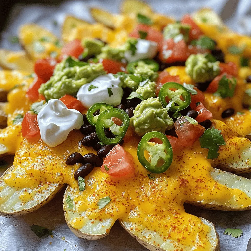 Für die perfekten Loaded Nacho Fries brauchst du: - 4 große russische Kartoffeln - 2 Esslöffel Olivenöl - 1 Teelöffel Knoblauchpulver - 1 Teelöffel Paprika - Salz und Pfeffer nach Geschmack - 1 Tasse geriebener Cheddar-Käse - ½ Tasse schwarze Bohnen, abgespült und abgetropft - ½ Tasse gewürfelte Tomaten - ¼ Tasse in Scheiben geschnittene Jalapeños (frisch oder eingelegt) - ¼ Tasse Sauerrahm - ¼ Tasse Guacamole - Frischer Koriander zur Garnierung Stell dir vor, du siehst die frischen Kartoffeln, den schmelzenden Käse und die bunten Toppings. Jede Zutat bringt Farben und Texturen. Die goldenen Pommes sehen knusprig aus. Der grüne Koriander fügt Frische hinzu. Die roten Tomaten und Jalapeños machen alles lebendig. Es ist ein Fest für die Augen und den Magen. Die Nährwerte für eine Portion Loaded Nacho Fries sind wichtig, um die richtige Balance zu finden. Hier sind einige grundlegende Nährwertangaben: - Kalorien: etwa 450 - Fett: 22 g - Kohlenhydrate: 55 g - Eiweiß: 12 g Diese Zahlen können variieren, je nachdem, wie viel Käse oder Toppings du verwendest. Du kannst die Zutaten anpassen, um die Werte zu ändern. Wenn du mehr Gemüse hinzufügst, erhöhst du die Ballaststoffe. Wenn du weniger Käse verwendest, senkst du die Kalorien. So bleibt das Gericht lecker und gesund. Zuerst wasche ich die großen russischen Kartoffeln gut. Ich schäle sie dann und schneide sie in dicke Pommes oder Wedges. Das Wichtigste ist, dass die Stücke gleichmäßig sind, damit sie gleichmäßig garen. In einer großen Schüssel vermenge ich die geschnittenen Kartoffeln mit Olivenöl, Knoblauchpulver, Paprika, Salz und Pfeffer. Ich achte darauf, dass jede Kartoffel gut bedeckt ist. So erhalten wir den besten Geschmack. Ich heize den Ofen auf 220°C vor. Dann lege ich ein Backblech mit Backpapier aus. Die Kartoffeln verteile ich gleichmäßig auf dem Blech. Ich backe sie für 30 bis 35 Minuten. Nach der Hälfte der Zeit wende ich die Pommes, damit sie goldbraun und knusprig werden. Wenn sie fertig sind, nehme ich sie aus dem Ofen und bestreue sie großzügig mit geriebenem Cheddar-Käse. Dann kommen die Pommes für weitere 5 Minuten zurück in den Ofen, bis der Käse geschmolzen ist. Sobald der Käse geschmolzen ist, nehme ich die Pommes aus dem Ofen. Jetzt kommt der spannende Teil! Ich belege die Pommes mit schwarzen Bohnen, gewürfelten Tomaten und Jalapeños. Ich füge dann Sauerrahm und Guacamole hinzu. Zum Schluss garniere ich das Gericht mit frischem Koriander. Sofort servieren! Diese Loaded Nacho Fries sind ein Genuss. Das Rezept ist einfach und macht Spaß. Um die Details zu sehen, schaue dir das Full Recipe an. Um die besten Pommes zu bekommen, wähle russische Kartoffeln. Sie sind fest und lecker. Schneide sie in gleichmäßige Stücke. So garen sie gleichmäßig. Weiche die geschnittenen Kartoffeln vor dem Backen in kaltem Wasser ein. Dadurch entfernst du überschüssige Stärke. Trockne die Kartoffeln gut ab, bevor du sie würzt. Dadurch werden sie knuspriger. Achte darauf, genug Platz auf dem Backblech zu lassen. Überfüllte Pommes werden nicht knusprig. Wähle einen schmelzenden Käse wie Cheddar oder Monterey Jack. Reibe den Käse frisch, damit er besser schmilzt. Verteile den Käse gleichmäßig auf den heißen Pommes. Stelle sicher, dass der Käse gut schmilzt, indem du ihn im Ofen broilest. Diese Methode gibt dir eine perfekte, goldene Kruste. Füge nach dem Backen noch mehr Käse hinzu, wenn du es extra cheesy magst. Loaded Nacho Fries sind vielseitig. Du kannst sie nach Belieben anpassen. Probiere verschiedene Toppings aus! Füge gebratenes Hackfleisch oder Pulled Pork hinzu. Veganer können gebratene Champignons oder Tofu verwenden. Experimentiere mit Salsas oder verschiedenen Käsesorten. Ein Spritzer Limettensaft bringt Frische. Du kannst auch schwarze Oliven oder Paprika hinzufügen. Sei kreativ und finde deine perfekte Kombination! {{image_4}} Wenn du nach einer veganen Alternative suchst, probiere es mit Kartoffeln und veganem Käse. Du kannst auch Cashew-Creme als Sahneersatz verwenden. Diese gibt einen tollen Geschmack. Für mehr Protein füge schwarze Bohnen oder Kichererbsen hinzu. So bleiben die Loaded Nacho Fries lecker und gesund. Käse ist der Star der Loaded Nacho Fries. Experimentiere mit verschiedenen Käsesorten. Mozzarella macht die Pommes schön schmelzend. Feta gibt einen salzigen Kick. Du kannst auch eine Mischung aus Käsesorten verwenden, um den Geschmack zu intensivieren. Denke an Gouda oder Pepper Jack für einen würzigen Twist. Lass deiner Kreativität freien Lauf! Probiere verschiedene Toppings aus. Wie wäre es mit Avocado oder Salsa? Du kannst auch gebratene Zwiebeln oder Paprika verwenden. Wenn du es scharf magst, füge mehr Jalapeños hinzu. Für mehr Frische sind frische Kräuter wie Koriander eine tolle Wahl. Die Möglichkeiten sind endlos, also sei mutig! Für das vollständige Rezept von Loaded Nacho Fries, schau dir die [Full Recipe] an. Wenn Sie Nacho Fries übrig haben, lagern Sie sie in einem luftdichten Behälter. Lassen Sie die Pommes zuerst abkühlen. So bleiben sie knusprig und frisch. Stellen Sie den Behälter in den Kühlschrank. Übrig gebliebene Nacho Fries sind dort bis zu drei Tage haltbar. Wenn Sie länger aufbewahren möchten, können Sie sie auch einfrieren. Wickeln Sie sie gut in Frischhaltefolie und legen Sie sie in einen Gefrierbeutel. Um die Pommes wieder knusprig zu machen, heizen Sie den Ofen auf 200°C vor. Legen Sie die Nacho Fries auf ein Backblech. Backen Sie sie für etwa 10 bis 15 Minuten. So werden sie wieder knusprig. Sie können auch eine Pfanne verwenden. Erhitzen Sie etwas Öl und braten Sie die Pommes kurz an. Das gibt ihnen einen tollen Geschmack. Um matschige Pommes zu vermeiden, sind einige Punkte wichtig. Lagern Sie die Pommes nicht in einer geschlossenen Box, wenn sie noch warm sind. Der Dampf macht sie weich. Verwenden Sie beim Backen Backpapier, damit die Pommes nicht ankleben. Achten Sie darauf, dass die Pommes nicht übereinander liegen. So kann die Luft zirkulieren und sie bleiben knusprig. Um Loaded Nacho Fries selber zu machen, braucht man frische Zutaten. Zuerst bereite ich die Kartoffeln vor. Ich schneide sie in dicke Pommes. Dann vermenge ich sie mit Olivenöl und Gewürzen. Nach dem Backen belege ich sie mit Käse, Bohnen und Tomaten. Du findest das vollständige Rezept im Artikel. Du kannst Loaded Nacho Fries in vielen Fastfood-Restaurants kaufen. Einige mexikanische Restaurants bieten sie auch an. In Supermärkten gibt es oft Fertigprodukte. Achte auf die Kühlregale oder die Snackabteilung. Wenn du sie frisch genießen willst, gehe zu einem Restaurant, das sie frisch zubereitet. Es gibt viele leckere alternative Toppings für Loaded Nacho Fries. Du kannst zum Beispiel schwarze Oliven, Frischkäse oder Avocado verwenden. Auch gebratene Zwiebeln oder Hackfleisch passen gut dazu. Für einen scharfen Kick nutze scharfe Soße oder frische Chilischoten. Sei kreativ und finde deine Lieblingskombination! Loaded Nacho Fries sind einfach zuzubereiten und bieten viele leckere Möglichkeiten. Wir haben die Zutaten aufgelistet, die Schritte erklärt und Tipps gegeben, um perfekte Pommes zu zaubern. Außerdem gab es Variationen für jeden Geschmack. Denke daran, dass du mit Toppings kreativ sein kannst. Lagere übrig gebliebene Nacho Fries gut und wähle die besten Methoden zum Wiederaufwärmen. Mit diesen Tipps bist du bereit, deine eigenen Loaded Nacho Fries zu kreieren. Lass deiner Fantasie freien Lauf und genieße jedes Bissen!