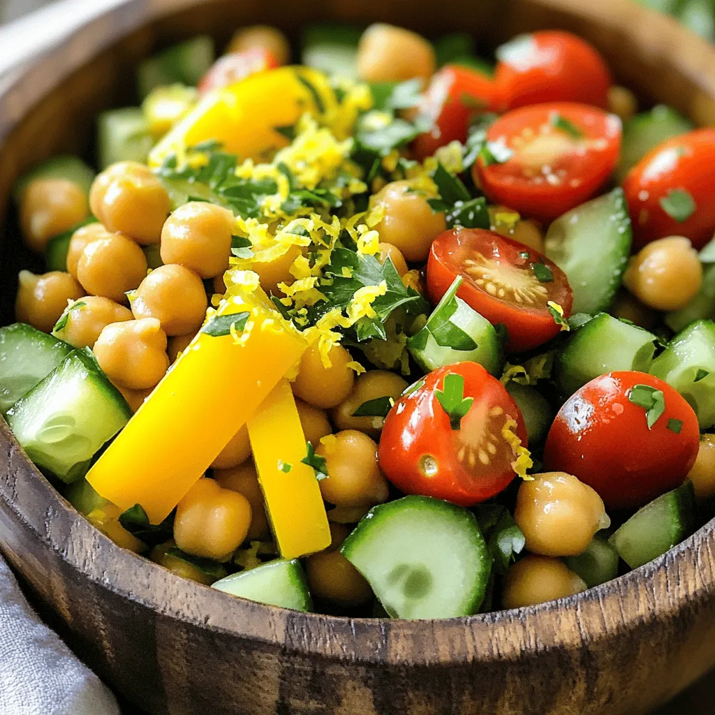 Für einen leckeren Lemony Chickpea Salad benötigst du folgende Hauptzutaten: - 1 Dose (450 g) Kichererbsen, gut abgetropft und abgespült - 1 kleine Gurke, gewürfelt - 1 Paprika (rot oder gelb), gewürfelt - 1 Tasse Kirschtomaten, halbiert - 1/4 rote Zwiebel, fein gehackt - 1/4 Tasse frische Petersilie, grob gehackt - 2 Esslöffel Olivenöl - 2 Esslöffel Zitronensaft (frisch gepresst) - 1 Teelöffel Dijon-Senf - 1/2 Teelöffel Knoblauchpulver - Salz und Pfeffer nach Geschmack - Abrieb von 1 Zitrone Diese Zutaten bringen frische Aromen und eine schöne Textur in den Salat. Die Kichererbsen sorgen für Protein und machen den Salat sättigend. Du kannst den Salat leicht anpassen. Hier sind einige tolle Optionen: - Füge Avocado hinzu für gesunde Fette. - Nutze Feta-Käse für mehr Geschmack. - Ersetze Kirschtomaten durch getrocknete Tomaten. - Probiere verschiedene Kräuter wie Minze oder Basilikum aus. Diese Variationen bringen neue Geschmäcker und Nährstoffe in den Salat. So bleibt das Rezept spannend und lecker. Wenn du frische Zutaten auswählst, beachte diese Tipps: - Wähle Kichererbsen in Dosen ohne Zusatzstoffe. - Achte auf knackige Gurken und festes Gemüse. - Wähle reife, aromatische Kirschtomaten. - Suche nach frischen Kräutern, die lebendig aussehen. Frische Zutaten machen den Salat viel geschmackvoller. Es lohnt sich, etwas Zeit in die Auswahl zu investieren. Du wirst den Unterschied bemerken! Die Vorbereitungszeit für diesen Salat beträgt etwa 15 Minuten. Du brauchst nur ein paar einfache Küchenutensilien: - Eine große Schüssel für den Salat - Eine kleine Schüssel für das Dressing - Ein Messer zum Schneiden - Ein Schneidebrett - Ein Esslöffel zum Mischen 1. Zuerst öffne die Dose Kichererbsen und spüle sie gut ab. 2. Schneide die Gurke und die Paprika in kleine Stücke. 3. Halbiere die Kirschtomaten und hacke die rote Zwiebel fein. 4. Gib die Kichererbsen, Gurken, Paprika, Kirschtomaten, Zwiebel und Petersilie in die große Schüssel. 5. In der kleinen Schüssel mische das Olivenöl, Zitronensaft, Dijon-Senf, Knoblauchpulver, Salz und Pfeffer gut. 6. Gieße das Dressing über die Kichererbsenmischung und rühre vorsichtig um. 7. Füge den Zitronenabrieb hinzu und mische erneut. 8. Probiere den Salat und passe die Gewürze nach deinem Geschmack an. 9. Lass den Salat etwa 10 Minuten ruhen, damit die Aromen gut durchziehen. - Mische die Zutaten sanft, damit sie ganz bleiben. - Du kannst das Dressing anpassen, wenn du es saftiger magst. - Für mehr Geschmack füge frische Kräuter wie Minze hinzu. - Füge einige Avocado-Würfel für eine cremige Textur hinzu. So wird dein Lemony Chickpea Salad frisch und lecker! Das gesamte Rezept findest du im [Full Recipe]. Der Schlüssel zum besten Geschmack liegt in frischen Zutaten. Wählen Sie reife, saftige Tomaten und knusprige Gurken. Der Zitronensaft bringt Frische in den Salat. Fügen Sie frische Kräuter wie Petersilie hinzu. Diese Zutaten geben dem Salat einen tollen Geschmack. Ein häufiger Fehler ist die Menge an Dressing. Zu viel Dressing kann den Salat matschig machen. Beginnen Sie mit einer kleinen Menge und fügen Sie mehr hinzu, wenn nötig. Es ist wichtig, die Kichererbsen gut abzuspülen. So entfernen Sie die Salzreste aus der Dose. Achten Sie auch darauf, den Salat vor dem Servieren ruhen zu lassen. So können die Aromen gut ziehen. Präsentation macht viel aus. Servieren Sie den Salat in einer großen Schüssel. Garnieren Sie ihn mit frischen Petersilienblättern und Zitronenscheiben. Das sieht nicht nur schön aus, sondern hebt auch die Farben des Salats hervor. Sie können den Salat auch in Gläsern anrichten. Das sieht modern aus und macht Eindruck. Für die vollständige Zubereitung dieses köstlichen Rezepts, schauen Sie sich die [Full Recipe] an. {{image_4}} Um den Lemony Chickpea Salad vegan zu machen, ist es einfach. Dieser Salat ist bereits vegan! Sie brauchen keine tierischen Produkte. Die Kichererbsen bieten eine tolle Proteinquelle. Das Dressing aus Olivenöl und Zitronensaft gibt dem Salat Frische. Sie können auch andere pflanzliche Öle verwenden, wenn Sie möchten. Fügen Sie gerne weitere Zutaten hinzu, um neue Geschmäcker zu entdecken. Einige gute Optionen sind: - Avocado für Cremigkeit - Feta-Käse für einen salzigen Kick - Rucola für eine würzige Note - Oliven für einen mediterranen Geschmack Jede Zutat bringt ihren eigenen Reiz und macht den Salat interessanter. Experimentieren Sie, um Ihren perfekten Mix zu finden. Das Schöne am Lemony Chickpea Salad ist seine Anpassungsfähigkeit. Nutzen Sie saisonale Produkte für den besten Geschmack. Im Frühling können Sie Spargel oder Radieschen hinzufügen. Im Sommer sind Zucchini oder Paprika frisch und knusprig. Im Herbst bieten Kürbis oder Äpfel eine süße Note. Im Winter sind Kohl oder Karotten toll. So bleibt der Salat das ganze Jahr über spannend und lecker! Für das vollständige Rezept schauen Sie sich die [Full Recipe] an. Um deinen Lemony Chickpea Salad frisch zu halten, verwende einen luftdichten Behälter. Stelle den Behälter in den Kühlschrank. Die Kichererbsen und das Gemüse bleiben so knackig. Achte darauf, den Salat nicht länger als nötig bei Raumtemperatur zu lassen. Bei warmem Wetter ist eine Kühlung besonders wichtig. So bleiben die Aromen lebendig und frisch. Einfrieren ist für diesen Salat nicht empfehlenswert. Das Gemüse verliert beim Auftauen seine Textur. Kichererbsen können gefroren werden, aber die anderen Zutaten sollten frisch bleiben. Wenn du Reste hast, genieße sie innerhalb von ein bis zwei Tagen. So hast du die besten Geschmackserlebnisse. Im Kühlschrank hält sich der Salat etwa drei bis fünf Tage. Achte auf den Geruch und das Aussehen. Wenn er trüb oder unangenehm riecht, solltest du ihn entsorgen. Es ist am besten, den Salat frisch zu genießen. So hast du den vollen Geschmack. Du kannst auch die Zutaten nach dem ersten Tag frisch hinzufügen. So bleibt dein Salat länger lecker und knackig. Du kannst den Lemony Chickpea Salad bis zu drei Tage im Kühlschrank aufbewahren. Stelle sicher, dass du ihn in einem luftdichten Behälter lagerst. Die Aromen werden schöner, je länger er steht. Aber nach drei Tagen kann die Frische nachlassen. Ja, du kannst Kichererbsen aus der Dose verwenden. Sie sind bequem und schnell. Achte darauf, sie gut abzuspülen, um den Dosen-Geschmack zu vermeiden. Frische Kichererbsen sind toll, aber die Dosen sind super für eine schnelle Zubereitung. Wenn du kein Olivenöl magst, kannst du auch andere Öle verwenden. Sonnenblumenöl oder Avocadoöl sind gute Optionen. Sie haben milden Geschmack. Du kannst auch Joghurt für ein cremigeres Dressing nutzen. Experimentiere und finde deinen Lieblingsgeschmack! Der Lemony Chickpea Salad ist einfach zuzubereiten und gesund. Wir haben die Hauptzutaten, Variationen und wichtige Tipps durchgeschaut. Frische Zutaten machen einen großen Unterschied. Achte darauf, die richtige Menge Dressing zu verwenden und den Salat schön zu präsentieren. Die Tipps zur Lagerung helfen dir, die Frische zu bewahren. Du kannst auch die FAQ nutzen, um häufige Fragen zu klären. Iss deinen Salat mit Freude und genieße die Aromen!