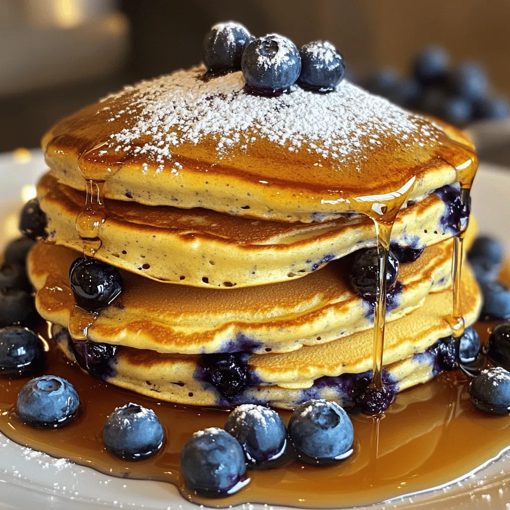 Um fluffige Blaubeer-Buttermilch-Pfannkuchen zuzubereiten, brauchst du folgende Zutaten: - 240 g Allzweckmehl - 30 g Zucker - 1 TL Backpulver - 1 TL Natron - ½ TL Salz - 240 ml Buttermilch - 1 großes Ei - 30 g ungesalzene Butter, geschmolzen - 150 g frische oder gefrorene Blaubeeren - 1 TL Vanilleextrakt - Ahornsirup zum Servieren Diese Zutaten sorgen für einen leckeren und luftigen Teig. Frische Blaubeeren bringen einen tollen Geschmack und eine schöne Farbe. Wähle die besten Blaubeeren. Sie sollten fest und saftig sein. Wenn du gefrorene Blaubeeren nimmst, tau sie vorher auf. So vermeidest du, dass der Teig zu viel Flüssigkeit aufnimmt. Gefrorene Blaubeeren sind eine praktische Wahl, besonders außerhalb der Saison. Sie haben oft einen ähnlichen Nährwert wie frische. Wenn du keine Buttermilch hast, gibt es einfache Alternativen. Du kannst normale Milch verwenden. Füge dazu einen Esslöffel Essig oder Zitronensaft hinzu. Lass die Mischung kurz stehen. Nach fünf Minuten hast du einen Buttermilch-Ersatz. Dies sorgt dafür, dass die Pfannkuchen trotzdem fluffig werden. Eine andere Option ist Joghurt, der auch gut funktioniert. Es gibt viele Wege, um dieses Rezept anzupassen und einfach zu machen. Für das vollständige Rezept schau dir die [Full Recipe] an. Beginne mit der Vorbereitung der trockenen Zutaten. Nimm eine große Rührschüssel. Mische das Mehl, den Zucker, das Backpulver, das Natron und das Salz gut zusammen. Achte darauf, dass alles gleichmäßig verteilt ist. Dies sorgt für einen gleichmäßigen Teig. Du kannst ein Sieb verwenden, um Klumpen zu entfernen. So wird der Teig besonders luftig. Jetzt kommen die flüssigen Zutaten. In einer separaten Schüssel verrührst du die Buttermilch, das Ei, die geschmolzene Butter und den Vanilleextrakt. Rühre alles gut durch, bis es gut verbunden ist. Das sorgt für einen schönen Geschmack. Wenn du frische Blaubeeren verwendest, kannst du sie jetzt bereitstellen. Sie fügen Farbe und Süße hinzu. Heize eine beschichtete Pfanne auf mittlerer Hitze vor. Fette die Pfanne leicht ein. Gieße etwa 60 ml Teig für jeden Pfannkuchen in die Pfanne. Backe sie für 2-3 Minuten. Warte, bis sich Blasen bilden. Wende die Pfannkuchen und backe sie weitere 1-2 Minuten. Sie sollten goldbraun sein. Wiederhole dies, bis der gesamte Teig aufgebraucht ist. Serviere die Pfannkuchen warm. Übergieße sie mit Ahornsirup und füge frische Blaubeeren hinzu. So sieht das Frühstück einfach köstlich aus! Für die genaue Zubereitung kannst du das Full Recipe ansehen. Um die perfekte Teigkonsistenz zu erreichen, sollten Sie einige einfache Regeln befolgen. Mischen Sie die trockenen Zutaten gut. So sind sie gleichmäßig verteilt. Wenn Sie die flüssigen Zutaten hinzufügen, rühren Sie nur kurz. Einige Klumpen sind völlig in Ordnung. Ein übermischter Teig macht die Pfannkuchen zäh. Lassen Sie den Teig 5 bis 10 Minuten ruhen. Dies hilft, die Konsistenz zu verbessern. Fluffige Pfannkuchen sind der Traum eines jeden Frühstücks. Verwenden Sie frische Buttermilch. Sie sorgt für eine schöne Leichtigkeit. Achten Sie darauf, das Ei nicht zu lange zu schlagen. Ein leicht geschlagenes Ei bringt Luft in den Teig. Ein weiterer Trick ist, die Pfanne nicht zu heiß zu machen. Eine mittlere Hitze sorgt dafür, dass die Pfannkuchen gleichmäßig garen und nicht verbrennen. Machen Sie auch einen kleinen Test-Pfannkuchen. So sehen Sie, ob die Hitze stimmt. Zu Blaubeer-Buttermilch-Pfannkuchen passen viele Toppings. Ahornsirup ist klassisch und lecker. Frische Früchte, wie Banane oder Erdbeeren, bringen Farbe und Geschmack. Auch griechischer Joghurt ist eine tolle Ergänzung. Er macht das Gericht noch cremiger. Für einen besonderen Kick können Sie Nüsse oder Schokolade hinzufügen. Experimentieren Sie mit verschiedenen Kombinationen. Finden Sie heraus, was Ihnen am besten schmeckt! {{image_4}} Wenn Sie glutenfrei essen möchten, gibt es einfache Wege. Ersetzen Sie das Allzweckmehl mit glutenfreiem Mehl. Viele glutenfreie Mehlmischungen sind gut geeignet. Achten Sie darauf, dass die Mischung auch für Backen geeignet ist. Das Ergebnis wird nicht ganz so fluffig, aber trotzdem lecker. Blaubeeren sind toll, aber viele Früchte passen auch gut. Sie können Himbeeren oder Erdbeeren verwenden. Diese Früchte geben einen anderen Geschmack. Auch Äpfel oder Bananen sind lecker. Schneiden Sie sie klein, damit sie gut in den Teig passen. Möchten Sie eine süßere Note? Fügen Sie Schokoladenstückchen hinzu! Dunkle oder Milchschokolade macht die Pfannkuchen besonders. Auch Nüsse sind eine gute Idee. Walnüsse oder Pekannüsse geben einen knusprigen Biss. Seien Sie kreativ und probieren Sie verschiedene Kombinationen aus. Um übriggebliebene Blaubeer-Buttermilch-Pfannkuchen frisch zu halten, lassen Sie sie zuerst abkühlen. Stapeln Sie die Pfannkuchen und legen Sie sie in einen luftdichten Behälter. Trennen Sie die Schichten mit Backpapier, damit sie nicht aneinander kleben. So bleiben sie fluffig und lecker. Zum Wiedererwärmen können Sie eine Mikrowelle oder eine Pfanne verwenden. In der Mikrowelle legen Sie die Pfannkuchen auf einen Teller und decken sie mit einem feuchten Tuch ab. Erhitzen Sie sie für 20-30 Sekunden. In der Pfanne erhitzen Sie sie bei mittlerer Hitze für 1-2 Minuten auf jeder Seite. So bleiben sie schön warm und weich. Im Kühlschrank halten sich die Pfannkuchen bis zu 3 Tage. Wickeln Sie sie gut ein oder lagern Sie sie in einem luftdichten Behälter. Im Gefrierfach können die Pfannkuchen bis zu 2 Monate aufbewahrt werden. Legen Sie sie in Gefrierbeutel und drücken Sie die Luft heraus. So bleiben sie frisch und bereit für ein schnelles Frühstück. Wenn Ihre Pfannkuchen nicht fluffig sind, kann das mehrere Gründe haben. Zu viel Mischen kann den Teig schwer machen. Wenn Sie den Teig zu lange rühren, zerbrechen die Luftblasen. Diese Luftblasen sind wichtig für die Fluffigkeit. Verwenden Sie auch frische Backpulver und Natron. Alte Zutaten verlieren ihre Kraft. Überprüfen Sie die Menge der Flüssigkeit. Ist der Teig zu dick, fügen Sie mehr Buttermilch hinzu. Um den Teig vorzubereiten, mischen Sie die trockenen Zutaten und die flüssigen Zutaten separat. Danach kombinieren Sie beides, aber rühren Sie nicht zu stark. Decken Sie die Schüssel mit Frischhaltefolie ab. Stellen Sie den Teig in den Kühlschrank. Sie können den Teig bis zu 24 Stunden aufbewahren. Vor der Verwendung rühren Sie ihn kurz durch. Ja, Sie können den Teig im Voraus zubereiten. Bereiten Sie ihn wie oben beschrieben vor und stellen Sie ihn in den Kühlschrank. Der Teig wird dicker, wenn er steht. Fügen Sie etwas Buttermilch hinzu, wenn Sie ihn verwenden. So wird der Teig wieder weich und leicht. Es ist eine gute Zeitersparnis für ein schnelles Frühstück. Blaubeer-Buttermilch-Pfannkuchen sind einfach und lecker. Wir haben die besten Zutaten besprochen, welche Optionen es gibt und wie man fluffige Pfannkuchen gelingt. Lagerung und Variationen machen das Rezept vielseitig. Nutze die Tipps aus diesem Artikel, um deine Pfannkuchen optimal zuzubereiten. Ob mit frischen Blaubeeren oder glutenfrei, du hast viele Möglichkeiten. Jetzt kannst du perfekt Pfannkuchen für dich und deine Familie machen. Viel Spaß beim Ausprobieren!