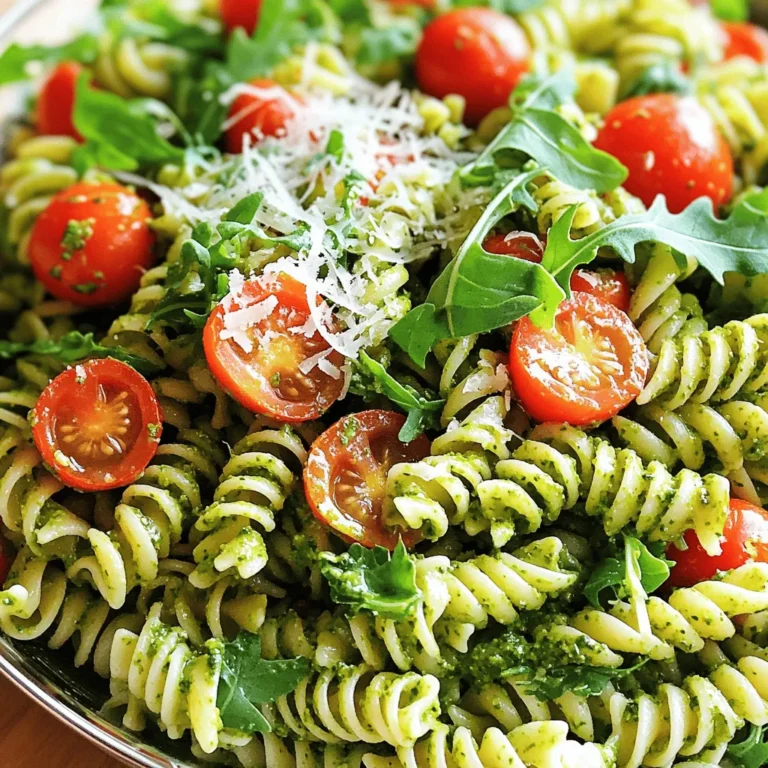 Für den Pesto Pasta Salad brauche ich einige frische und leckere Zutaten. Hier sind die Hauptzutaten: - 225 g (ca. 8 oz) Pasta (Fusilli oder Penne sind ideal) - 1 Tasse Kirschtomaten, halbiert - 1 Tasse frische Basilikumblätter, fest gepackt - 125 g Walnüsse (oder Pinienkerne) - 50 g geriebener Parmesan - 120 ml Olivenöl - 2 Knoblauchzehen, fein gehackt - 1 Esslöffel Zitronensaft - Salz und Pfeffer nach Geschmack Eine gute Pasta ist der Schlüssel. Sie gibt dem Salat Struktur. Kirschtomaten bringen Süße und Frische. Basilikum liefert den klassischen Pesto-Geschmack. Walnüsse oder Pinienkerne geben Crunch und Nussigkeit. Parmesan sorgt für Tiefe und Geschmack. Um den Salat noch schöner zu machen, kann ich einige zusätzliche Zutaten verwenden. Hier sind einige Ideen zum Garnieren: - 30 g Rucola (optional) - Frisch geriebener Parmesan - Ein Spritzer Zitronensaft Rucola bringt eine schöne grüne Farbe und einen leicht bitteren Geschmack. Frisch geriebener Parmesan macht den Salat noch reichhaltiger. Ein Spritzer Zitronensaft gibt Frische und hebt die Aromen hervor. Es gibt immer Alternativen, wenn ich etwas anderes ausprobieren möchte. Hier sind einige Ideen: - Statt Fusilli kann ich auch Penne oder Farfalle verwenden. - Anstelle von Walnüssen kann ich Mandeln oder Cashews nutzen. - Wenn ich keinen Parmesan mag, kann ich einen veganen Käse verwenden. Diese Alternativen machen es einfach, den Salat nach meinem Geschmack anzupassen. Ich kann auch mit den Aromen und Texturen spielen. Das macht das Kochen noch spannender! Für das komplette Rezept schaue einfach auf die [Full Recipe]. Zuerst bringe einen großen Topf mit Wasser zum Kochen. Füge eine Prise Salz hinzu, um den Geschmack zu verbessern. Gib die Pasta hinein und koche sie al dente, wie auf der Packung angegeben. Das dauert meist etwa 8 bis 10 Minuten. Wenn die Pasta fertig ist, gieße sie in ein Sieb ab. Spüle sie dann unter kaltem Wasser ab, um den Garprozess zu stoppen. So bleibt die Pasta bissfest und lecker. Nun kommt der spaßige Teil: das Pesto. Nimm eine Küchenmaschine und füge die frischen Basilikumblätter, Walnüsse, geriebenen Parmesan und die gehackten Knoblauchzehen hinzu. Füge auch den Zitronensaft, Salz und Pfeffer dazu. Pulsieren, bis alles gut zerkleinert ist. Während die Maschine läuft, gieße langsam das Olivenöl hinein. Du willst eine glatte und cremige Konsistenz erreichen. Probiere das Pesto und passe die Würze nach deinem Geschmack an. In einer großen Schüssel kombinierst du die gekochte Pasta und die halbierten Kirschtomaten. Jetzt kommt das Pesto dazu. Vermenge alles sanft, bis die Pasta gleichmäßig mit dem Pesto überzogen ist. Es ist wichtig, dass jede Nudel die köstliche Pesto-Mischung aufnimmt. Danach decke die Schüssel mit Frischhaltefolie ab und stelle sie mindestens 30 Minuten in den Kühlschrank. So können die Aromen gut durchziehen. Vor dem Servieren kannst du die Würze noch einmal anpassen. Toppe den Salat mit frischem Rucola, um etwas Knackigkeit hinzuzufügen. Für das gesamte Rezept, klicke auf den [Full Recipe]. Um die beste Pasta für deinen Salat zu machen, achte darauf, sie al dente zu kochen. Das bedeutet, sie sollte fest, aber nicht hart sein. Verwende viel Salzwasser beim Kochen. So erhält die Pasta mehr Geschmack. Nach dem Kochen, spüle die Pasta mit kaltem Wasser ab. Das stoppt den Kochprozess und hilft, die Pasta nicht zu verkochen. Um den Geschmack deines Pestos zu steigern, nutze frische Zutaten. Frische Basilikumblätter geben einen intensiven Geschmack. Du kannst auch die Nüsse rösten, bevor du sie hinzufügst. Das verstärkt das Aroma. Ein Spritzer Zitronensaft bringt Frische und hilft, die Aromen zu balancieren. Vergiss nicht, das Pesto gut zu pürieren. Eine glatte Konsistenz macht das Pesto noch besser. Serviere den Pesto Pasta Salad kalt oder bei Raumtemperatur. Das macht ihn ideal für Picknicks oder Grillpartys. Du kannst ihn mit frischem Rucola garnieren, um einen schönen Kontrast zu schaffen. Auch geriebener Parmesan passt gut dazu. Probiere, den Salat in kleinen Gläsern zu servieren. Das sieht toll aus und macht das Essen einfach. Für das vollständige Rezept, schaue dir die [Full Recipe] an. {{image_4}} Fügen Sie mehr Gemüse hinzu, um den Pesto Pasta Salad noch bunter zu machen. Hier sind einige Ideen: - Paprika - Zucchini - Brokkoli - Spinat - Erbsen Diese Gemüsesorten bringen mehr Geschmack und Textur. Sie sind auch voll von Nährstoffen. Schneiden Sie sie klein, damit sie gut mit der Pasta und dem Pesto harmonieren. Um den Salat nahrhafter zu machen, können Sie auch Proteine hinzufügen. Hier sind einige Optionen: - Gegrilltes Hühnchen - Garnelen - Kichererbsen - Feta-Käse - Gekochte Eier Diese Zutaten machen den Pesto Pasta Salad zu einer vollständigen Mahlzeit. Sie sorgen dafür, dass Sie sich satt fühlen und gut ernährt sind. Für eine vegane Variante des Pestos können Sie folgende Zutaten verwenden: - Cashewkerne statt Parmesan - Hefeflocken für einen käsigen Geschmack - Olivenöl und Zitronensaft bleiben gleich Diese Alternativen machen den Salat vegan und lecker. Der Geschmack bleibt frisch und köstlich. Probieren Sie verschiedene Kombinationen aus, um Ihren perfekten veganen Pesto Pasta Salad zu finden. Um den Pesto Pasta Salad frisch zu halten, lege ihn in einen luftdichten Behälter. Achte darauf, dass er gut abgedeckt ist. So bleibt der Salat kühl und die Aromen bleiben stark. Im Kühlschrank hält sich der Pesto Pasta Salad etwa drei bis fünf Tage. Überprüfe vor dem Essen immer den Geruch und das Aussehen. Wenn etwas nicht frisch aussieht, wirf es weg. Das Einfrieren des Pesto Pasta Salads ist möglich, aber nicht optimal. Die Pasta kann matschig werden. Wenn du es dennoch versuchen möchtest, teile es in Portionen auf. Verwende gefrierfeste Behälter. Lass den Salat langsam im Kühlschrank auftauen, bevor du ihn servierst. Somit bleibt er besser in Form. Für die besten Ergebnisse, bereite frisches Pesto für das Auftauen vor. So bleibt der Geschmack intensiv. Für das vollständige Rezept, schau dir die [Full Recipe] an. Um Pesto Pasta Salad mit frischen Zutaten zu machen, beginne mit der Pasta. Koche 225 g Pasta in einem großen Topf mit Salzwasser. Achte darauf, sie al dente zu kochen. Abgießen und unter kaltem Wasser abspülen. Jetzt bereitest du das Pesto vor. Nimm eine Küchenmaschine und füge 1 Tasse frische Basilikumblätter, 125 g Walnüsse, 50 g geriebenen Parmesan und 2 feingehackte Knoblauchzehen hinzu. Mische sie gut. Während die Maschine läuft, gieße 120 ml Olivenöl langsam dazu. Mische, bis das Pesto schön cremig ist. In einer Schüssel kombinierst du die gekochte Pasta, 1 Tasse halbierte Kirschtomaten und das Pesto. Vermenge alles sanft. Lass den Salat im Kühlschrank für mindestens 30 Minuten ruhen, damit die Aromen sich entfalten können. Ja, du kannst den Salat im Voraus zubereiten. Das ist eine tolle Idee! Bereite einfach alles wie beschrieben vor und lasse den Salat im Kühlschrank. Er schmeckt am nächsten Tag sogar noch besser! Achte darauf, ihn in einem luftdichten Behälter aufzubewahren. So bleibt er frisch und lecker. Zu Pesto Pasta Salad passen viele Beilagen gut. Zum Beispiel sind gegrilltes Gemüse oder ein frischer Blattsalat perfekt. Auch ein Stück Brot oder Focaccia ergänzt das Gericht schön. Wenn du es herzhaft magst, probiere auch gegrilltes Hühnchen oder Garnelen. Diese Beilagen machen dein Essen noch abwechslungsreicher. Schau dir auch die Full Recipe an, um weitere Ideen zu bekommen! Der Pesto Pasta Salad ist einfach zuzubereiten und vielseitig. Wir haben die Hauptzutaten, zusätzliche Garnierungen und Wege zur Variierung besprochen. Ich erklärte, wie man die Pasta kocht, das Pesto zubereitet und alles kombiniert. Tipps zur Lagerung helfen, den Salat frisch zu halten. Egal, wie du es anpasst, dieser Salat wird dir schmecken. Nutze die Tipps, um deinen Salat jedes Mal zu verbessern. Experimentiere mit neuen Zutaten für frischen Geschmack. Mache ihn zu deinem persönlichen Favoriten!