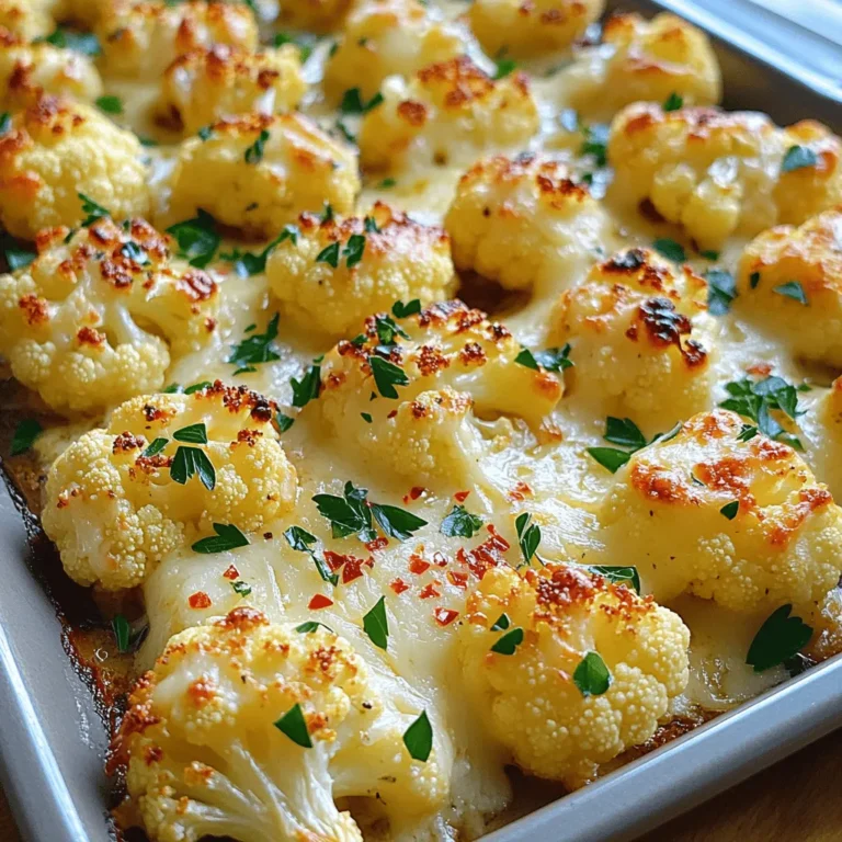 Um das Rezept für Knoblauch Parmesan Gerösteter Blumenkohl zuzubereiten, benötigen Sie: - 1 großer Blumenkohl, in Röschen zerteilt - 4 Knoblauchzehen, fein gehackt - 1/2 Tasse geriebener Parmesan - 3 Esslöffel Olivenöl - 1 Teelöffel italienische Kräuter - 1/2 Teelöffel rote Pfefferflocken (optional) - Salz und Pfeffer nach Geschmack - Frische Petersilie, gehackt (zum Garnieren) Falls Sie keine frischen Kräuter haben, können Sie getrocknete Kräuter verwenden. Auch der Parmesan kann gegen einen anderen Hartkäse, wie Pecorino, getauscht werden. Für eine vegane Variante können Sie einen pflanzlichen Käse nutzen. Wenn Sie keinen Blumenkohl mögen, probieren Sie Brokkoli. Achten Sie bei der Auswahl auf feste Röschen und eine glatte, weiße Farbe. Vermeiden Sie Blumenkohl mit braunen Flecken oder welken Blättern. Der Geruch sollte frisch und mild sein. Kaufen Sie am besten Blumenkohl in der Saison, da er dann am besten schmeckt. Zuerst heize deinen Ofen auf 220 °C vor. Das sorgt dafür, dass der Blumenkohl schnell knusprig wird. Nimm einen großen Blumenkohl und teile ihn in Röschen. Diese sollten gleichmäßig groß sein. So garen sie gleichmäßig. In einer großen Schüssel mische die Blumenkohlröschen mit 3 Esslöffeln Olivenöl, 4 fein gehackten Knoblauchzehen, 1 Teelöffel italienischen Kräutern und etwas Salz und Pfeffer. Füge die roten Pfefferflocken hinzu, wenn du es scharf magst. Mische alles gut, bis die Röschen gleichmäßig bedeckt sind. Lege die Blumenkohlmischung auf ein Backblech. Achte darauf, dass sie in einer einzigen Schicht liegen. So können sie gut rösten. Jetzt kommt der spannende Teil! Röste den Blumenkohl für etwa 20 Minuten. Nach diesen 20 Minuten nimm das Backblech heraus. Der Blumenkohl sollte schon leicht gebräunt sein. Jetzt kommt der Parmesan ins Spiel! Streue 1/2 Tasse geriebenen Parmesan gleichmäßig über die Röschen. Das gibt einen leckeren Crunch. Schiebe das Blech zurück in den Ofen und röste den Blumenkohl für weitere 10 bis 15 Minuten. Wenn der Käse goldbraun und sprudelnd ist, ist dein Gericht fast fertig. Lass den Blumenkohl kurz abkühlen. Garniere ihn mit frischer, gehackter Petersilie, bevor du ihn servierst. Für das vollständige Rezept, schau dir die [Full Recipe] an. Ein häufiger Fehler beim Rösten ist, den Blumenkohl zu dicht auf das Blech zu legen. Wenn die Röschen sich berühren, dampfen sie statt zu rösten. Dies macht sie weich und matschig. Achte darauf, genügend Platz zwischen den Röschen zu lassen. So können sie alle gleichmäßig bräunen. Ein weiterer Fehler ist das Vernachlässigen der Gewürze. Gib nicht nur Salz und Pfeffer, sondern auch genügend Knoblauch und Kräuter hinzu. Diese geben dem Blumenkohl einen tollen Geschmack. Um den Geschmack zu maximieren, benutze frische Zutaten. Frischer Blumenkohl hat einen besseren Geschmack als gefrorener. Auch frischer Knoblauch bringt mehr Aroma. Du kannst auch die Menge der italienischen Kräuter erhöhen, um mehr Tiefe zu erreichen. Ein Spritzer Zitrone nach dem Rösten kann die Aromen aufhellen. Wenn du die roten Pfefferflocken weglässt, probiere stattdessen geräucherten Paprika. Das gibt einen zusätzlichen Geschmackskick. Für dieses Rezept empfehle ich ein großes Backblech. Ein Blech mit Rand hilft, die Röschen gleichmäßig zu rösten. Ein großer Löffel ist nützlich, um die Gewürze gut zu vermischen. Eine Schüssel mit Deckel ist ideal, um den Blumenkohl zu marinieren. Du kannst auch ein Backpapier verwenden, um das Blech leicht zu reinigen. Diese Geräte machen die Zubereitung einfach und schnell. Für die besten Ergebnisse, nutze eine Küchenreibe für den Parmesan. So erhältst du feinen, gleichmäßigen Käse. Wenn du mehr über die Zubereitung erfahren möchtest, schau dir das Full Recipe an. {{image_4}} Wenn du eine vegane Option wählst, kannst du Parmesan durch Hefeflocken ersetzen. Diese verleihen einen ähnlichen, aber pflanzlichen Geschmack. Für Glutenfreiheit achte darauf, dass deine Gewürze und Öle keine Gluten enthalten. Das macht das Gericht für viele Menschen zugänglich. Experimentiere mit Kräutern wie Rosmarin oder Thymian. Diese verleihen dem Blumenkohl einen neuen Geschmack. Du kannst auch Paprika oder Kreuzkümmel hinzufügen, um einen würzigeren Kick zu bekommen. Scheue dich nicht, kreativ zu sein und deine Lieblingsgewürze zu verwenden. Knoblauch Parmesan gerösteter Blumenkohl passt hervorragend zu vielen Gerichten. Du kannst ihn als Beilage zu gegrilltem Hähnchen oder Fisch servieren. Auch als Teil einer vegetarischen Platte ist er eine tolle Wahl. Salate oder Quinoa bieten eine frische Ergänzung und runden das Mahl ab. Ich empfehle, Reste von Knoblauch Parmesan geröstetem Blumenkohl in einem luftdichten Behälter zu lagern. Dies hilft, die Frische zu bewahren. Lassen Sie den Blumenkohl zuerst auf Raumtemperatur abkühlen, bevor Sie ihn abdecken. So bleibt der Geschmack erhalten und die Röschen bleiben knusprig. Zum Wiedererwärmen empfehle ich den Ofen. Heizen Sie ihn auf 180 °C vor. Legen Sie die Blumenkohlröschen auf ein Backblech. Rösten Sie sie für etwa 10 Minuten. So wird der Blumenkohl wieder warm und knusprig. Die Mikrowelle kann auch verwendet werden, aber der Blumenkohl wird nicht knusprig. Im Kühlschrank hält sich der Blumenkohl etwa 3 bis 5 Tage. Wenn Sie ihn länger aufbewahren möchten, können Sie ihn einfrieren. Im Gefrierschrank bleibt der Blumenkohl bis zu 3 Monate frisch. Achten Sie darauf, ihn gut einzupacken, damit er keine Gefrierbrand bekommt. Das Rösten von Blumenkohl dauert etwa 30 bis 35 Minuten. Zuerst rösten Sie ihn für 20 Minuten bei 220 °C. Nach dieser Zeit fügen Sie den Parmesan hinzu und rösten ihn für weitere 10 bis 15 Minuten. Achten Sie darauf, dass der Blumenkohl goldbraun und knusprig ist. Ja, Sie können den Blumenkohl vorher zubereiten. Bereiten Sie ihn bis zu dem Schritt vor, wo Sie ihn im Ofen rösten. Lagern Sie die gewürzten Röschen in einem luftdichten Behälter im Kühlschrank. Rosten Sie sie kurz vor dem Servieren. So bleibt der Blumenkohl frisch und lecker. Neben Parmesan können Sie auch andere Käsesorten nutzen. Gruyère oder Pecorino bringen einen tollen Geschmack. Für einen milderen Geschmack ist Mozzarella eine gute Wahl. Experimentieren Sie mit verschiedenen Käsesorten, um Ihre eigene Note zu finden. Blumenkohl rösten ist einfach und lecker. Wir haben die besten Zutaten und Tipps behandelt. Sie haben nun die Schritte für die perfekte Zubereitung. Variationen helfen, das Gericht spannend zu halten. Achten Sie auch auf die Lagerung, um die Frische zu bewahren. Mit den FAQs können Sie schnell Antworten finden. Experimentieren Sie und genießen Sie jedes Gericht!