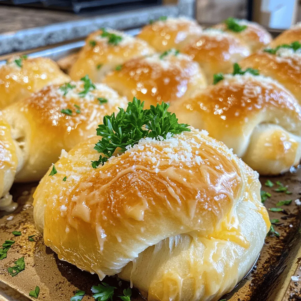 Für die perfekten Parmesan Garlic Knots benötigst du: - 1 Paket (450 g) gekühlter Pizzateig - 4 Esslöffel ungesalzene Butter, geschmolzen - 4 Knoblauchzehen, fein gehackt - 60 g geriebener Parmesan-Käse - 1 Teelöffel getrockneter Oregano - 1 Teelöffel Knoblauchpulver - 1/2 Teelöffel Salz - Frische Petersilie, gehackt (zum Garnieren) Diese Zutaten machen die Knoten so lecker. Der Pizzateig sorgt für eine tolle Basis. Die Kombination aus Knoblauch und Parmesan bringt viel Geschmack. Wenn du etwas Ersatz brauchst, gibt es gute Optionen. Zum Beispiel kannst du: - Olivenöl statt Butter verwenden. - Frischer Knoblauch anstelle von Knoblauchpulver nutzen. - Parmesan durch Pecorino ersetzen für einen anderen Geschmack. Experimentiere mit Kräutern. Rosmarin oder Thymian passen gut zu den Knoten. Diese Knoten sind ein echter Genuss. Sie enthalten jedoch auch einige Kalorien. Hier sind die Nährwerte pro Portion: - Kalorien: ca. 150 - Fett: 8 g - Kohlenhydrate: 16 g - Eiweiß: 4 g Der Knoblauch hat viele gesundheitliche Vorteile. Er kann das Herz unterstützen und das Immunsystem stärken. Parmesan bietet Calcium, wichtig für starke Knochen. Du kannst die Knoten warm genießen. Sie passen gut zu verschiedenen Gerichten. Schau dir das vollständige Rezept an, um sie zuzubereiten! Die Vorbereitungszeit für Parmesan Garlic Knots dauert etwa 15 Minuten. Heize zuerst den Ofen auf 200 °C vor. Lege ein Backblech mit Backpapier aus. So kleben die Knoten nicht fest. Du willst, dass sie gut gebacken werden. Nimm den gekühlten Pizzateig aus der Verpackung. Rolle den Teig auf einer leicht bemehlten Fläche. Mache ein Rechteck, das etwa 1,25 cm dick ist. Schneide den Teig in Streifen von 2,5 cm Breite und 15 cm Länge. Nimm jeden Streifen und forme ihn zu einem Knoten. Stecke die Enden unter den Knoten, um ihn zu sichern. Lege die geformten Knoten auf das Backblech. Bereite die Knoblauch-Butter-Mischung vor. Mische geschmolzene Butter, gehackten Knoblauch, Oregano, Knoblauchpulver und Salz in einer kleinen Schüssel. Bestreiche jeden Knoten großzügig mit dieser Mischung. Streue dann den geriebenen Parmesan gleichmäßig über die Knoten. Backe die Knoten im vorgeheizten Ofen für 12-15 Minuten. Sie sind fertig, wenn sie goldbraun sind. Nehme sie aus dem Ofen und bestreiche sie mit der restlichen Knoblauch-Butter. Garniere die Knoten mit frisch gehackter Petersilie. So einfach ist es, Parmesan Garlic Knots zu machen! Besuche auch das [Full Recipe] für weitere Details. Ein häufiger Fehler ist, den Teig zu dick auszurollen. Das macht die Knoten schwer und sie backen ungleichmäßig. Achte darauf, den Teig dünn und gleichmäßig auszurollen. Ein weiterer Fehler ist, die Knoblauch-Butter-Mischung nicht genug aufzutragen. Die Mischung gibt den Knoten den besten Geschmack. Vergiss nicht, die Knoten nach dem Backen mit mehr Butter zu bestreichen. Das sorgt für einen tollen Glanz und zusätzlichen Geschmack. Du kannst die Knoten nach deinem Wunsch variieren. Füge zum Beispiel Chili-Flocken hinzu, um etwas Schärfe zu bekommen. Auch frische Kräuter sind eine gute Wahl. Rosmarin oder Thymian passen sehr gut zu Knoblauch und Parmesan. Wenn du es süß magst, probiere etwas Honig oder Balsamico-Glasur als Topping. Diese Variationen geben deinen Knoten eine neue Note und machen sie noch interessanter. Die Knoblauch-Butter-Mischung ist der Schlüssel zu diesem Rezept. Verwende frischen Knoblauch für den besten Geschmack. Du kannst die Mischung auch mit etwas Zitronensaft aufpeppen. Das bringt Frische und eine leichte Säure. Achte darauf, die Butter nicht zu heiß zu machen, sonst verbrennt der Knoblauch. Mische alles gut, damit sich die Aromen verbinden. Diese Mischung macht die Knoten unwiderstehlich und sorgt für einen tollen Duft beim Backen. Du findest das komplette Rezept für die Käse-Parmesan-Knoblauch-Knoten im Full Recipe. {{image_4}} Bei Parmesan Garlic Knots kannst du mit Käse spielen. Parmesan bringt einen tollen Geschmack. Aber du kannst auch Feta oder Mozzarella verwenden. Feta gibt einen salzigen und würzigen Kick. Mozzarella macht die Knoten schön weich und deftig. Du kannst auch eine Mischung aus diesen Käsesorten ausprobieren. Das gibt dir eine neue Geschmackserfahrung. Zusätzlich zu Knoblauch und Oregano kannst du andere Gewürze nutzen. Paprika bringt Wärme und Farbe. Basilikum gibt einen frischen, italienischen Touch. Thymian passt auch gut dazu. Du kannst sogar eine Prise Chili hinzufügen, wenn du es scharf magst. Experimentiere mit verschiedenen Kräutern, um deinen perfekten Knoten zu finden. Hast du schon mal an süße Knoten gedacht? Du kannst Zimt mit dem Knoblauch-Geschmack kombinieren. Mische Zimt mit Zucker und bestreue die Knoten nach dem Backen damit. Das ergibt eine süße Variante, die lecker ist. Du kannst auch einen Hauch von Vanilleextrakt hinzufügen. So wird jeder Biss zum Genuss. Für das vollständige Rezept von Käse-Parmesan-Knoblauch-Knoten schau dir das [Full Recipe] an. Um die Parmesan Garlic Knots einzufrieren, lassen Sie sie zuerst abkühlen. Legen Sie die Knoten auf ein Backblech. Achten Sie darauf, dass sie sich nicht berühren. Gefrieren Sie sie etwa zwei Stunden lang. Dann können Sie die Knoten in einen gefriergeeigneten Beutel geben. So bleiben sie frisch. Diese Methode bewahrt den Geschmack und die Textur. Wenn Sie die Knoten im Kühlschrank aufbewahren möchten, legen Sie sie in einen luftdichten Behälter. So bleiben sie mehrere Tage frisch. Sie können die Knoten auch in Alufolie wickeln, um Feuchtigkeit zu sparen. Achten Sie darauf, dass sie vollständig abgekühlt sind, bevor Sie sie lagern. So vermeiden Sie, dass sie matschig werden. Um die Knoten aufzuwärmen, heizen Sie den Ofen auf 180 °C (350 °F) vor. Legen Sie die Knoten auf ein Backblech. Backen Sie sie für etwa 5-10 Minuten. Dies gibt ihnen ihre Knusprigkeit zurück. Alternativ können Sie die Knoten in der Mikrowelle aufwärmen. Allerdings werden sie dann weicher. Für den besten Geschmack empfehle ich den Ofen. Genießen Sie die Knoten warm mit etwas extra Knoblauch-Butter. Du kannst Parmesan Garlic Knots bis zu drei Tage im Kühlschrank aufbewahren. Stelle sicher, dass du sie in einem luftdichten Behälter lagerst. So bleiben sie frisch. Wenn du sie länger aufbewahren möchtest, friere sie einfach ein. In einem gefrierfesten Behälter halten sie bis zu drei Monate. Ja, du kannst den Pizzateig selbst machen. Nutze einfach Mehl, Wasser, Hefe und Salz. Mische die Zutaten und lasse den Teig aufgehen. Das dauert etwa eine Stunde. Selbst gemachter Teig gibt dir mehr Kontrolle über die Konsistenz und den Geschmack. Das Rezept ist sehr anpassbar. Du kannst glutenfreien Pizzateig verwenden, um es für Menschen mit Glutenunverträglichkeit geeignet zu machen. Auch die Käsemenge kannst du reduzieren, wenn du Kalorien sparen möchtest. Für eine vegane Option, ersetze Butter durch pflanzliche Margarine und Parmesan durch veganen Käse. Parmesan Garlic Knots sind einfach und lecker. Wir haben die Hauptzutaten und Alternativen besprochen. Die Schritt-für-Schritt-Anleitung macht das Nachkochen leicht. Ich habe Tipps gegeben, um häufige Fehler zu vermeiden und den besten Geschmack zu erzielen. Außerdem haben wir Variationen entdeckt, die du ausprobieren kannst. Lagertipps helfen dir, die Knoten frisch zu halten. Denke daran: Du kannst das Rezept nach deinen Wünschen anpassen. Viel Spaß beim Backen!