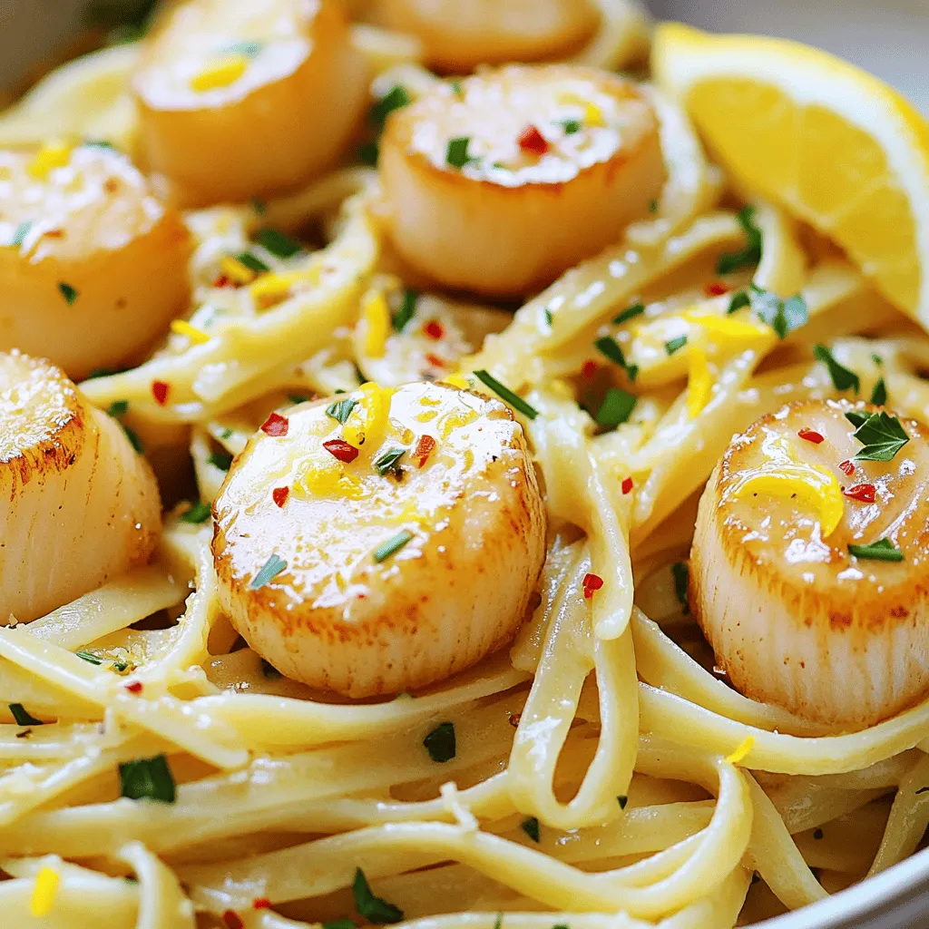 Für dieses leckere Gericht benötigst du: - 225 g Linguine-Pasta - 450 g Jakobsmuscheln, trocken getupft - 60 g ungesalzene Butter - 4 Knoblauchzehen, fein gehackt - 1 Zitrone, abgerieben und ausgepresst - 1 Teelöffel Chiliflocken (nach Geschmack anpassen) - Salz und schwarzer Pfeffer nach Geschmack - 60 g frische Petersilie, gehackt - Frisch geriebener Parmesan zum Servieren (optional) Diese Zutaten machen das Gericht frisch und aromatisch. Die Kombination aus Zitrone und Knoblauch bringt einen tollen Geschmack. Wenn du etwas nicht hast, hier sind einige Ersatzstoffe: - Linguine-Pasta kann durch Spaghetti oder Fettuccine ersetzt werden. - Wenn du keine Jakobsmuscheln hast, versuche Garnelen oder Hähnchen. - Verwende gesalzene Butter, wenn du keine ungesalzene Butter hast. - Für den Knoblauch kannst du Knoblauchpulver nehmen, aber frisch ist besser. - Eine Limette kann die Zitrone ersetzen, wenn du keine hast. - Petersilie kann durch Basilikum oder Koriander ersetzt werden. Diese Alternativen können dir helfen, das Gericht trotzdem zuzubereiten. Frische Jakobsmuscheln sind oft besser im Geschmack. Sie haben eine zarte Textur. Wenn du gefrorene verwendest, tau sie gut auf. Gefrorene Jakobsmuscheln sind praktisch und oft günstiger. Beide Optionen sind gut. Achte darauf, dass sie von hoher Qualität sind. So bekommst du ein köstliches Gericht. Um die Linguine gut zu kochen, bringe zuerst einen großen Topf mit Wasser zum Kochen. Füge dann genügend Salz hinzu. Das Wasser sollte wie das Meer schmecken. Gib die Linguine hinein und koche sie nach den Anweisungen auf der Verpackung. Normalerweise dauert das etwa 8 bis 10 Minuten. Probier die Pasta kurz vor dem Abgießen. Sie sollte al dente sein, also leicht fest. Behalte 120 ml vom Nudelwasser zurück, bevor du die Pasta abgießt. Das Nudelwasser hilft später, die Sauce zu binden. Für die Jakobsmuscheln nimm 450 g, tupfe sie trocken und würze sie mit Salz und Pfeffer. In einer großen Pfanne schmelze 30 g Butter bei mittlerer bis hoher Hitze. Wenn die Butter schäumt, lege die Jakobsmuscheln vorsichtig in die Pfanne. Achte darauf, dass du sie nicht überfüllst. Brate sie für 2-3 Minuten auf jeder Seite. Wenn sie goldbraun sind, nimm sie aus der Pfanne und stelle sie beiseite. Die Jakobsmuscheln sind perfekt, wenn sie innen zart und außen leicht knusprig sind. In der gleichen Pfanne, füge die restlichen 30 g Butter hinzu. Lass die Butter schmelzen und gib dann 4 fein gehackte Knoblauchzehen und 1 Teelöffel Chiliflocken dazu. Rühre alles für etwa 30 Sekunden um, bis es gut riecht. Dann füge den Saft und die Schale von 1 Zitrone hinzu. Wenn die Sauce zu dick ist, gib nach und nach das zurückbehaltene Nudelwasser dazu. Rühre gut um, bis alles schön vermischt ist. Mische die gekochte Linguine und die Jakobsmuscheln in die Sauce. Füge zuletzt 60 g gehackte Petersilie hinzu. Schmecke alles mit Salz und Pfeffer ab. Um Jakobsmuscheln perfekt zu würzen, beginne mit Salz und Pfeffer. Dies betont ihren natürlichen Geschmack. Ich empfehle, die Muscheln vor dem Braten gut abzutrocknen. So werden sie schön goldbraun. Ein weiterer Tipp ist, sie nicht zu überfüllen. Gib ihnen Platz in der Pfanne, damit sie gleichmäßig garen. Chiliflocken geben der Pasta einen tollen Kick. Du kannst die Menge leicht anpassen. Beginne mit einem Teelöffel. Probiere die Sauce und füge mehr hinzu, wenn du es schärfer magst. Achte darauf, die Flocken kurz in der Butter zu rösten. So entfalten sie ihr volles Aroma. Die Sauce sollte cremig, aber nicht zu dick sein. Wenn sie zu dick ist, füge einfach etwas vom Nudelwasser hinzu. Das Wasser enthält Stärke und hilft, die Sauce zu binden. Rühre langsam um, bis die gewünschte Konsistenz erreicht ist. So wird die Sauce perfekt für die Linguine. {{image_4}} Für eine vegetarische Version dieser Pasta können Sie Jakobsmuscheln weglassen. Ersetzen Sie sie durch gebratene Champignons oder Zucchini. Diese sorgen für einen ähnlichen Biss und Geschmack. Auch geröstete Kichererbsen sind eine gute Wahl. Sie bringen Protein und eine tolle Textur in das Gericht. Linguine ist wunderbar, aber Sie können auch andere Pasta verwenden. Spaghetti oder Fettuccine sind ebenfalls gute Optionen. Sie bieten eine andere Form und einen anderen Biss, aber das Gericht bleibt köstlich. Glutenfreie Pasta ist auch eine tolle Wahl für Menschen mit Glutenunverträglichkeit. Gemüse macht das Gericht bunter und gesünder. Brokkoli oder grüne Erbsen passen gut dazu. Sie können sie mit der Pasta kochen oder sie separat anbraten. Auch Paprika oder Spinat bringen Farbe und Geschmack. Diese Zutaten fügen Nährstoffe hinzu und machen das Gericht noch schmackhafter. Bewahre die Reste in einem luftdichten Behälter auf. Stelle sicher, dass die Pasta und Jakobsmuscheln gut abgekühlt sind. So bleiben sie frisch. Die Reste halten sich bis zu drei Tage im Kühlschrank. Wenn du sie länger aufbewahren möchtest, friere sie ein. Falls du gefrorene Jakobsmuscheln hast, tau sie richtig auf. Lege sie über Nacht in den Kühlschrank. So bleiben sie zart. Du kannst sie auch in kaltem Wasser auftauen. Lege die Muscheln in einen verschlossenen Beutel und tauche sie in kaltes Wasser. Überprüfe regelmäßig, bis sie aufgetaut sind. Wenn du die Pasta wieder aufwärmen möchtest, gehe vorsichtig vor. Erhitze sie in einer Pfanne bei schwacher Hitze. Füge etwas Wasser oder Brühe hinzu, um sie feucht zu halten. Rühre regelmäßig um, damit sie gleichmäßig warm wird. So bleibt die Pasta lecker und nicht trocken. Jakobsmuscheln sind schnell zubereitet. Sie brauchen nur 4 bis 6 Minuten. Nach dem Würzen braten Sie sie 2 bis 3 Minuten auf jeder Seite. Achten Sie darauf, die Muscheln nicht zu überfüllen. So braten sie gleichmäßig und werden schön goldbraun. Ja, Sie können die Pasta ohne Jakobsmuscheln machen. Ersetzen Sie sie durch Gemüse oder Pilze. Zucchini oder Spargel passen gut. Diese Varianten bieten frische Aromen und eine schöne Textur. Die Zitronen-Knoblauch-Butter-Sauce bleibt gleich lecker. Viele Gemüsesorten ergänzen dieses Gericht. Brokkoli, Erbsen und Paprika sind tolle Optionen. Sie fügen Farbe und Nährstoffe hinzu. Auch Spinat ist eine gute Wahl. Er passt gut zur Zitronen-Knoblauch-Butter-Sauce. Probieren Sie verschiedene Kombinationen aus, um Ihr Lieblingsgemüse zu finden. Dieser Artikel hat die wichtigsten Zutaten und Schritte für den Zitronen-Knoblauch-Butter-Salat mit Linguine behandelt. Wir haben die richtige Kochtechnik für Linguine sowie das perfekte Anbraten der Jakobsmuscheln besprochen. Zudem habe ich Tipps gegeben, um die Sauce und die Schärfe zu optimieren. Es gibt auch leckere Variationen und wichtige Lagerinformationen. Nutze diese einfachen Anleitungen und Tipps, um jedes Mal ein köstliches Gericht zu zaubern. Guten Appetit!