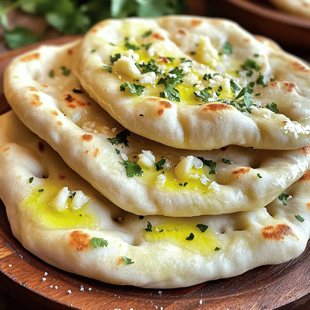 Für dein einfaches Knoblauch Naan Brot brauchst du einige Hauptzutaten: - 2 Tassen Weizenmehl (Typ 550) - 1 Teelöffel Zucker - 1 Teelöffel Backpulver - 1/2 Teelöffel Natron - 1 Teelöffel Salz - 3/4 Tasse warmes Wasser - 1 Esslöffel Joghurt (natur oder griechisch) - 2 Esslöffel Olivenöl - 4 Knoblauchzehen, fein gehackt - 2 Esslöffel geschmolzene Butter Diese Zutaten sind einfach zu finden und machen das Brot lecker. Wenn du dein Naan anders machen willst, kannst du einige zusätzliche Zutaten hinzufügen: - Käse für einen Käse-Naan - Gewürze wie Kreuzkümmel oder Koriander - Frische Kräuter wie Basilikum oder Petersilie Diese Variationen bringen mehr Geschmack und Vielfalt in dein Naan. Frische Kräuter sind wichtig für den Geschmack. Sie bringen Farbe und Aroma. - Koriander gibt einen frischen, zitronigen Geschmack. - Petersilie hat einen milden, grünen Geschmack. Du kannst die Kräuter nach deinem Geschmack wählen. Frisch sind sie am besten. Zuerst mische ich in einer großen Schüssel die trockenen Zutaten. Ich nehme 2 Tassen Weizenmehl, 1 Teelöffel Zucker, 1 Teelöffel Backpulver, 1/2 Teelöffel Natron und 1 Teelöffel Salz. Ich rühre alles gut um, bis es gleichmäßig ist. Diese Mischung bildet die Basis für mein Naan. Jetzt kommen die flüssigen Zutaten. In einer anderen Schüssel nehme ich 3/4 Tasse warmes Wasser, 1 Esslöffel Joghurt und 2 Esslöffel Olivenöl. Ich verquirle die Zutaten mit einem Schneebesen. Es ist wichtig, dass alles gut vermischt ist, damit der Teig später schön aufgeht. Ich gieße die flüssige Mischung langsam in die Mehlmischung. Dabei rühre ich ständig um, bis ein klebriger Teig entsteht. Dann lege ich den Teig auf eine leicht bemehlte Arbeitsfläche. Hier knete ich ihn 5 bis 7 Minuten lang. Der Teig sollte glatt und elastisch sein. Danach lege ich ihn in eine geölte Schüssel. Ich decke ihn mit einem feuchten Tuch ab und lasse ihn an einem warmen Ort für etwa eine Stunde ruhen. So kann der Teig aufgehen und wird locker. Um den besten Teig zu machen, achte auf die richtige Mischung. Der Teig sollte weich und leicht klebrig sein. Wenn der Teig zu trocken ist, füge mehr Wasser hinzu. Zu viel Wasser macht den Teig schwer. Knete den Teig 5-7 Minuten. So wird er glatt und elastisch. Lass den Teig dann an einem warmen Ort ruhen. Das hilft ihm, sich zu verdoppeln. Für das Naan brauchst du eine heiße Pfanne. Eine Gusseisenpfanne ist ideal. Erhitze sie bei mittlerer bis hoher Hitze. Lege das Naan mit der Knoblauchseite nach unten in die Pfanne. Backe es 1-2 Minuten, bis Blasen entstehen. Wende das Naan und backe die andere Seite für eine weitere Minute. So wird es goldbraun und knusprig. Garnierungen machen dein Naan noch besser. Bestreiche das Naan nach dem Backen mit mehr geschmolzener Butter. Das gibt zusätzlichen Geschmack. Du kannst auch frischen Koriander oder Petersilie darüber streuen. Ein wenig Meersalz hebt den Geschmack. Für einen besonderen Akzent, füge extra gehackten Knoblauch hinzu. Das sieht nicht nur gut aus, sondern schmeckt auch toll. {{image_4}} Käse-Naan ist eine köstliche Variante, die viele lieben. Um Käse-Naan zu machen, füge einfach geriebenen Käse in die Mitte des Teigs hinzu, bevor du ihn zuschlägst. Mozzarella oder Paneer sind tolle Optionen. Schließe den Teig gut, damit der Käse nicht ausläuft. So entsteht ein schmelzender Käsekern, der beim Essen Freude bringt. Eine Gewürz-Naan-Variante bringt neuen Geschmack. Du kannst Gewürze wie Kreuzkümmel oder Koriandersamen in den Teig mischen. Mische etwa einen Teelöffel dieser Gewürze mit dem Mehl. Sie geben dem Naan ein würziges Aroma. Du kannst auch etwas Knoblauchpulver oder Paprika für mehr Tiefe hinzufügen. Vegetarische Füllungen machen Naan noch spannender. Du kannst Zutaten wie Spinat, Feta oder sogar pürierte Kichererbsen verwenden. Bereite die Füllung vor und lege sie in den Teig, bevor du ihn formst. Diese Naan werden nicht nur lecker, sondern auch nahrhaft. Experimentiere mit verschiedenen Füllungen, um deine eigenen Kreationen zu finden. Um Ihr Naan frisch zu halten, legen Sie es in einen luftdichten Beutel. Sie können auch ein sauberes Tuch verwenden, um das Naan zu umwickeln. Lagern Sie das Naan an einem kühlen, trockenen Ort. Vermeiden Sie direkte Sonne oder Hitze, da dies das Brot austrocknen kann. So bleibt es weich und lecker. Um Naan wieder aufzuwärmen, nutzen Sie eine Pfanne. Erhitzen Sie die Pfanne auf mittlerer Stufe. Legen Sie das Naan hinein und erhitzen Sie es etwa 1-2 Minuten pro Seite. So wird es warm und knusprig. Alternativ können Sie den Ofen verwenden. Wickeln Sie das Naan in Folie und backen Sie es bei 180 Grad Celsius für 5-10 Minuten. Um Naan einzufrieren, lassen Sie es zuerst vollständig abkühlen. Wickeln Sie jedes Stück in Frischhaltefolie. Legen Sie die Portionen in einen Gefrierbeutel. So bleibt das Naan bis zu drei Monate frisch. Zum Auftauen legen Sie das gefrorene Naan einfach in den Kühlschrank über Nacht. Erwärmen Sie es dann nach dem gewünschten Verfahren. Um Naan ohne Joghurt zu machen, ersetze den Joghurt. Nutze stattdessen die gleiche Menge Wasser oder pflanzliche Milch. Dadurch bleibt der Teig feucht und geschmeidig. Du kannst auch einen Esslöffel Essig oder Zitronensaft hinzufügen. Dies hilft, den Teig zu lockern. Ja, das ist möglich! Du kannst den Teig bis zu 24 Stunden im Voraus zubereiten. Lass ihn nach dem Kneten einfach an einem kühlen Ort ruhen. Wenn du bereit bist zu backen, forme das Naan wie gewohnt. Achte darauf, den Teig vorher kurz durchzukneten. Das beste Mehl für Naan ist Weizenmehl (Typ 550). Dieses Mehl hat die richtige Menge Gluten. Es sorgt für die perfekte Textur. Du kannst auch Vollkornmehl verwenden, wenn du einen nussigen Geschmack magst. Mische es mit etwas Weißmehl für die beste Konsistenz. Die Zubereitung von einfachem Knoblauch-Naan ist leicht und macht Spaß. Du hast gelernt, welche Haupt- und zusätzliche Zutaten du verwenden kannst. Die Schritt-für-Schritt-Anleitung zeigt dir, wie du den Teig perfekt machst. Tipps helfen dir, die richtige Konsistenz zu finden und das Naan lecker zu braten. Du kannst verschiedene Variationen ausprobieren, die dein Naan noch besser machen. Lagere es richtig, damit es frisch bleibt. Denke daran, jeden Schritt zu genießen und kreativ zu sein. So wird dein Naan zu einem echten Hit!