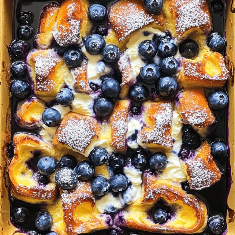 - 1 Laib Briochebrot, gewürfelt - 225 g Frischkäse, zimmerwarm - 100 g Zucker - 1 Teelöffel Vanilleextrakt - 6 große Eier - 480 ml Milch - 1 Teelöffel Zimt - 300 g frische Blaubeeren (oder gefrorene, aufgetaut) - 60 g Puderzucker (zum Bestäuben) - Ahornsirup (zum Servieren) Für dieses Rezept benötigst du einige wichtige Zutaten. Beginnen wir mit dem Briochebrot. Das Brot macht den Auflauf weich und lecker. Der Frischkäse gibt dem Gericht seine cremige Textur. Zucker und Vanilleextrakt bringen Süße und Aroma. Die Eier helfen, alles zusammenzuhalten. Die Milch macht das Ganze saftig. Zimt fügt einen warmen, würzigen Geschmack hinzu. Frische Blaubeeren sind der Star dieses Auflaufs. Sie geben nicht nur Farbe, sondern auch einen frischen, fruchtigen Geschmack. Zusätzlich brauchst du Puderzucker, um den Auflauf zu bestäuben. Ahornsirup ist perfekt, um den Auflauf zu servieren. Mit diesen Zutaten zauberst du einen köstlichen Blaubeeren Käsekuchen Auflauf, der jedem schmeckt. Zuerst heizt du den Ofen auf 175°C vor. Das ist wichtig, um den Auflauf gleichmäßig zu backen. Fette dann eine 23x33 cm große Auflaufform mit etwas Butter oder Öl ein. So klebt der Auflauf später nicht fest. Jetzt bereitest du die Zutaten vor. Stelle sicher, dass der Frischkäse zimmerwarm ist. Das macht das Rühren leicht. Beginne mit der Frischkäsemasse. In einer großen Schüssel verrührst du den zimmerwarmen Frischkäse mit 100 g Zucker und 1 Teelöffel Vanilleextrakt. Rühre kräftig, bis die Masse glatt und cremig ist. In einer anderen Schüssel verquirlst du 6 große Eier, 480 ml Milch und 1 Teelöffel Zimt. Diese Mischung ist wichtig für die Struktur des Auflaufs. Jetzt fügst du die gewürfelten Briochebrötchen zur Eier-Mischung hinzu. Stelle sicher, dass jeder Würfel gut getränkt wird. Zum Schluss hebst du vorsichtig die 300 g frischen Blaubeeren unter die Mischung. Sie sorgen für den fruchtigen Geschmack. Gieße die Brot-Blaubeermischung in die vorbereitete Auflaufform und verteile sie gleichmäßig. Jetzt kommt die Frischkäsemischung. Gib sie in kleinen Klecksen über die Oberseite. Nutze ein Messer, um die Mischung leicht in die Brotmasse einzuarbeiten. Decke die Auflaufform mit Aluminiumfolie ab. Backe den Auflauf für 30 Minuten. Die Folie sorgt dafür, dass er nicht zu schnell bräunt. Nach 30 Minuten entfernst du die Folie. Backe den Auflauf weitere 15-20 Minuten, bis die Oberseite goldbraun ist. Du weißt, dass er fertig ist, wenn der Auflauf fest wird. Lass ihn etwas abkühlen, bevor du ihn in Stücke schneidest. Vor dem Servieren bestäube ihn mit Puderzucker und beträufle ihn mit Ahornsirup. - Wie man die optimale Backzeit festlegt Die Backzeit ist wichtig für die perfekte Konsistenz. Beginne bei 30 Minuten mit Folie. Entferne die Folie nach dieser Zeit. Backe dann für weitere 15 bis 20 Minuten. Achte darauf, dass die Oberseite goldbraun ist. - Tricks für einen cremigen Frischkäse Verwende zimmerwarmen Frischkäse. So lässt er sich leicht verrühren. Mixe ihn mit Zucker und Vanilleextrakt, bis die Masse glatt ist. Dies sorgt für eine cremige Textur im Auflauf. - Glutenfreie Alternativen für das Brot Nutze glutenfreies Brot, um Allergien zu berücksichtigen. Es gibt viele leckere Sorten im Handel. Achte darauf, dass sie gut getoastet sind, um die Feuchtigkeit zu halten. - Vegane Anpassungen für Eier und Milch Ersetze Eier durch Chia- oder Leinsamen. Das funktioniert gut im Auflauf. Verwende pflanzliche Milch wie Mandel- oder Hafermilch. So wird das Rezept vegan und bleibt köstlich. - Ideen für Beilagen und Garnierungen Serviere den Auflauf mit frischen Früchten. Puderzucker oder Ahornsirup sind tolle Toppings. Du kannst auch Schlagsahne für einen besonderen Genuss hinzufügen. - Beste Zeit zum Servieren Dieser Auflauf eignet sich ideal für das Frühstück oder Brunch. Er kommt warm serviert am besten zur Geltung. Bereite ihn am besten frisch vor, um die Aromen zu genießen. {{image_4}} Du kannst andere Früchte nutzen, um den Auflauf zu verändern. Erdbeeren und Himbeeren passen gut. Diese Früchte bringen eine frische Note. Du kannst auch gefrorene Früchte verwenden, wenn frische nicht verfügbar sind. Zusätzlich kannst du Toppings hinzufügen. Ein wenig Schlagsahne macht alles besser. Auch gehackte Nüsse oder Schokoladensplitter verleihen mehr Geschmack. Experimentiere mit verschiedenen Kombinationen. Um die Aromen zu vertiefen, füge Schokolade oder Nüsse hinzu. Dunkle Schokolade passt gut zu den Blaubeeren. Nüsse geben einen schönen Crunch. Auch Gewürze können den Auflauf bereichern. Du könntest Muskatnuss oder Ingwer probieren. Diese Gewürze bringen Wärme und Tiefe. So wird dein Auflauf noch spannender. Für eine besondere Präsentation kannst du Mini-Aufläufe machen. Diese kleinen Portionen sind perfekt für jeden Gast. Sie sind auch einfach zu servieren. Eine andere Idee ist die Frühstücks-Muffins Variante. Verwende Muffinformen, um kleine Aufläufe zu backen. Diese sind toll für ein schnelles Frühstück. Sie sind auch ideal für unterwegs. Nach dem Kochen sollten Sie den Blaubeeren Käsekuchen Auflauf in einem luftdichten Behälter lagern. Das hält ihn frisch und lecker. Lassen Sie ihn zuerst auf Raumtemperatur abkühlen. So vermeiden Sie Feuchtigkeit im Behälter. Im Kühlschrank bleibt der Auflauf bis zu drei Tage haltbar. Achten Sie darauf, dass er gut abgedeckt ist. Um den Auflauf einzufrieren, schneiden Sie ihn in Portionen. Wickeln Sie jede Portion fest in Frischhaltefolie. Legen Sie die Portionen dann in einen Gefrierbeutel oder einen luftdichten Behälter. Auf diese Weise bleibt der Auflauf bis zu drei Monate frisch. Zum Auftauen nehmen Sie die Portionen aus dem Gefrierer. Lassen Sie sie über Nacht im Kühlschrank auftauen. Zum Wiedererwärmen können Sie den Auflauf in der Mikrowelle oder im Ofen erhitzen. Stellen Sie sicher, dass er durchgehend heiß ist, bevor Sie ihn servieren. Wenn Sie Reste haben, verwenden Sie diese für neue Snacks. Sie können kleine Blaubeeren Käsekuchen Muffins machen, indem Sie die Reste in Muffinförmchen backen. Mischen Sie die Reste mit Joghurt für ein schnelles Frühstück. Eine andere Idee ist, den Auflauf in kleinen Schalen zu servieren. Fügen Sie frische Früchte oder Nüsse dazu für mehr Geschmack. So geben Sie den Resten ein neues Leben und genießen jeden Bissen! Du kannst diesen Auflauf bis zu einem Tag im Voraus zubereiten. Bereite ihn bis zu Schritt 6 vor. Decke die Form ab und stelle sie in den Kühlschrank. Am nächsten Tag backst du ihn einfach nach Anleitung. So sparst du Zeit am Morgen. Ja, du kannst frische Blaubeeren durch gefrorene Blaubeeren ersetzen. Achte darauf, sie vorher aufzutauen und gut abzutropfen. Auch Himbeeren oder Erdbeeren eignen sich gut. Diese Alternativen geben dem Auflauf einen neuen Geschmack. Möchtest du es weniger süß? Reduziere den Zucker um 25 Gramm. Du kannst auch Honig oder Agavensirup verwenden. Für mehr Süße füge mehr Zucker hinzu, aber teste zuerst die Mischung. So findest du die perfekte Balance. Ja, dieser Auflauf passt perfekt zu Frühstücks-Buffets. Eine Portion reicht für eine Person. Du kannst ihn in quadratische Stücke schneiden. So sieht es schön aus und lässt sich leicht servieren. Zusammenfassend hast du nun alles, um diesen köstlichen Blaubeer-Auflauf zuzubereiten. Du kennst die Zutaten, wie du ihn backst und sogar, wie du ihn anpassen kannst. Denke daran, sei kreativ mit Früchten oder Toppings. Die Reste sind ebenfalls leicht zu verwenden. Egal, ob als Frühstück oder Dessert, dieser Auflauf wird sicher begeistern. Probiere es aus und genieße die leckeren Ergebnisse!