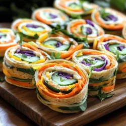 - 4 große Vollkorn-Tortillas - 1 Tasse Frischkäse, weich gerührt - 1/2 Tasse Hummus - 1 Tasse geraspelte Karotten - 1 Tasse Spinatblätter, grob gehackt - 1 rote Paprika, dünn geschnitten - 1 Gurke, dünn geschnitten - 1 Tasse lila Kohl, grob geraspelt - Frische Kräuter zur Garnitur - Salz und Pfeffer nach Geschmack Für die Rainbow Veggie Pinwheels brauchst du frische und bunte Zutaten. Die Tortillas sind die Basis. Vollkorn-Tortillas geben dir mehr Nährstoffe. Frischkäse und Hummus sorgen für eine cremige Füllung. Die Karotten bringen eine knackige Textur. Sie sind süß und gesund. Spinatblätter fügen Farbe und Vitamine hinzu. Rote Paprika gibt einen süßen, frischen Geschmack. Die Gurken sorgen für Knackigkeit. Lila Kohl bringt einen schönen Farbkontrast. Frische Kräuter wie Basilikum oder Koriander sind optional. Sie geben dem Gericht einen tollen Duft. Salz und Pfeffer helfen, den Geschmack zu verstärken. Mit diesen Zutaten machst du gesunde Snacks, die Kinder und Erwachsene lieben. Sie sehen nicht nur gut aus, sondern schmecken auch lecker. Du kannst die Farben und Geschmäcker nach deinem Wunsch anpassen. Beginne mit der Füllung. Nimm eine Schüssel und gib den weichen Frischkäse hinein. Füge den Hummus hinzu und vermenge beides gut. Du willst eine glatte, cremige Mischung. Sie ist die Basis für die Pinwheels und bringt viel Geschmack. Bereite nun das Gemüse vor. Wasche die Karotten, den Spinat, die Paprika, die Gurke und den lila Kohl. Schneide alles in kleine Stücke. Die Karotten sollten geraspelt werden. Die Paprika und Gurke schneidest du in dünne Scheiben. Der lila Kohl wird grob geraspelt. So hast du die perfekte Mischung für die bunten Pinwheels. Lege die großen Vollkorn-Tortillas auf ein sauberes Schneidebrett. Nimm die Frischkäse-Hummus-Mischung und verteile sie gleichmäßig auf jeder Tortilla. Achte darauf, dass du die Ränder nicht vergisst. Jetzt kommt der spaßige Teil: Schichte das vorbereitete Gemüse auf die Tortillas. Beginne mit den geraspelten Karotten, gefolgt vom gehackten Spinat. Füge die Paprikascheiben, die Gurken und zum Schluss den lila Kohl hinzu. Jetzt kannst du die Gemüseschicht leicht mit Salz und Pfeffer würzen. Wenn du frische Kräuter hast, streue ein paar darüber. Das gibt zusätzlichen Geschmack und sieht schön aus. Jetzt ist es Zeit, die Tortillas zu rollen. Nimm eine Tortilla und rolle sie vorsichtig vom einen Ende zum anderen auf. Achte darauf, dass die Füllung gut im Inneren bleibt. Wiederhole das mit den anderen Tortillas. Sobald alle Tortillas gerollt sind, nimm ein scharfes Messer. Schneide die Pinwheels in mundgerechte Stücke, etwa 2,5 cm dick. Diese kleinen Stücke sind perfekt zum Snacken. Lege die Pinwheels auf eine Servierplatte. Du kannst sie mit frischen Kräutern garnieren, um sie noch schöner zu präsentieren. Frische Kräuter machen einen großen Unterschied. Verwende Basilikum oder Koriander für mehr Geschmack. Diese Kräuter bringen Frische und Aroma. Wenn du die Tortillas füllst, achte darauf, gleichmäßig zu arbeiten. Verteile die Frischkäse-Hummus-Mischung gut. So bleibt die Füllung beim Rollen sicher im Inneren. Die Anordnung auf einer Servierplatte ist wichtig. Stelle die Pinwheels hübsch nebeneinander. Du kannst Zahnstochern verwenden, um sie festzuhalten. Das macht das Snacken einfach und macht Spaß. Serviere auch einen Dip dazu. Ranch-Dressing oder mehr Hummus sind tolle Ideen. Du kannst diese Pinwheels in nur 15 Minuten vorbereiten. Das macht sie ideal für einen schnellen Snack. Wenn du es noch schneller magst, nutze vorgewaschene Gemüsemischungen. Diese findest du oft im Supermarkt. So sparst du Zeit beim Schneiden und Vorbereiten. {{image_4}} Für deine Rainbow Veggie Pinwheels kannst du viele verschiedene Gemüsesorten nutzen. Wähle saisonales Gemüse für den besten Geschmack. Zum Beispiel sind Zucchini und Radieschen im Sommer besonders frisch. Auch Avocado kann eine cremige Note hinzufügen. Du kannst auch verschiedene Tortilla-Typen verwenden. Vollkorn-Tortillas sind gesund und nahrhaft. Aber du kannst auch Spinat- oder Tomaten-Tortillas probieren. Diese bringen Farbe und Geschmack in deine Pinwheels. Dips bringen zusätzlichen Spaß zu deinen Pinwheels. Ranch-Dressing ist ein beliebter Klassiker. Hummus passt auch gut dazu und ergänzt die Füllung. Ein einfacher Joghurt-Dip ist eine tolle Wahl. Mische griechischen Joghurt mit Kräutern und etwas Zitrone. Für einen scharfen Kick kannst du einen Salsa-Dip machen. Hier ist ein einfaches Rezept für einen selbstgemachten Avocado-Dip: - 1 reife Avocado - 1 EL Zitronensaft - Salz und Pfeffer nach Geschmack Püriere alles zusammen, bis es cremig ist. Um deinen Pinwheels mehr Geschmack zu verleihen, füge Gewürze und Kräuter hinzu. Ein bisschen Kreuzkümmel oder Paprika kann Wunder wirken. Auch frische Kräuter wie Basilikum oder Koriander sind toll. Sie bringen Frische und Aroma. Falls du Käse magst, probiere Frischkäse oder Ziegenkäse. Diese Sorten passen gut zu den Gemüsesorten. Du kannst sie in die Füllung geben oder oben drauf streuen. Die Rainbow Veggie Pinwheels bleiben im Kühlschrank frisch. Sie halten sich bis zu drei Tage. Um die Frische zu bewahren, lege sie in einen luftdichten Behälter. Achte darauf, dass sie nicht zusammengedrückt werden. So bleiben sie knackig und lecker. Ich empfehle, die Pinwheels mit einem feuchten Papiertuch abzudecken. Das hilft, die Feuchtigkeit zu halten. Vermeide es, sie in der Nähe von stark riechenden Lebensmitteln zu lagern. Das schützt den Geschmack. Du kannst die Rainbow Veggie Pinwheels im Voraus zubereiten. Mache sie bis zu einem Tag vorher und lagere sie im Kühlschrank. Das spart Zeit vor einer Feier oder einem Snack. Wenn du die Pinwheels länger aufbewahren möchtest, friere sie ein. Wickele jede Pinwheel in Frischhaltefolie. Lege sie dann in einen Gefrierbeutel. So kannst du sie bis zu einem Monat aufbewahren. Um sie zu genießen, lasse sie einfach im Kühlschrank auftauen. Sie schmecken frisch und köstlich, wenn du sie nach dem Auftauen servierst. Die Rainbow Veggie Pinwheels halten sich bis zu drei Tage im Kühlschrank. Um die Frische zu bewahren, lege sie in einen luftdichten Behälter. So bleibt der Geschmack der Zutaten erhalten. Ich empfehle, sie in Stücke zu schneiden, bevor du sie lagerst. So sind sie schneller griffbereit für einen Snack. Ja, du kannst die Füllung nach deinem Geschmack anpassen! Probiere verschiedene Gemüsesorten oder Aufstriche. Zum Beispiel, du kannst Avocado oder Frischkäse mit Kräutern verwenden. Auch die Kräuter kannst du variieren, etwa mit Dill oder Petersilie. Sei kreativ und nutze, was du magst oder gerade zu Hause hast. Die Rainbow Veggie Pinwheels sind vegetarisch, wenn du Frischkäse verwendest. Wenn du die Pinwheels vegan machen möchtest, ersetze den Frischkäse durch eine pflanzliche Creme. Hummus ist bereits vegan, also ist das eine tolle Wahl! Die frischen Zutaten wie Gemüse und Kräuter sind ebenfalls vegan, damit du sicher genießen kannst. Diese Pinwheels sind einfach zuzubereiten. Du brauchst nur frische Zutaten und etwas Zeit. In diesem Artikel habe ich dir die Zutaten, die Zubereitung, Tipps und Variationen vorgestellt. Experimentiere mit verschiedenen Gemüsesorten und Dips. Lass die Pinwheels mindestens zwei Stunden im Kühlschrank ruhen, bevor du sie servierst. So bleibt alles frisch und lecker. Diese gesunden Snacks sind perfekt für jeden Anlass. Nutze meine Tipps, um deine Pinwheels spannend zu gestalten. Viel Spaß beim Nachmachen!