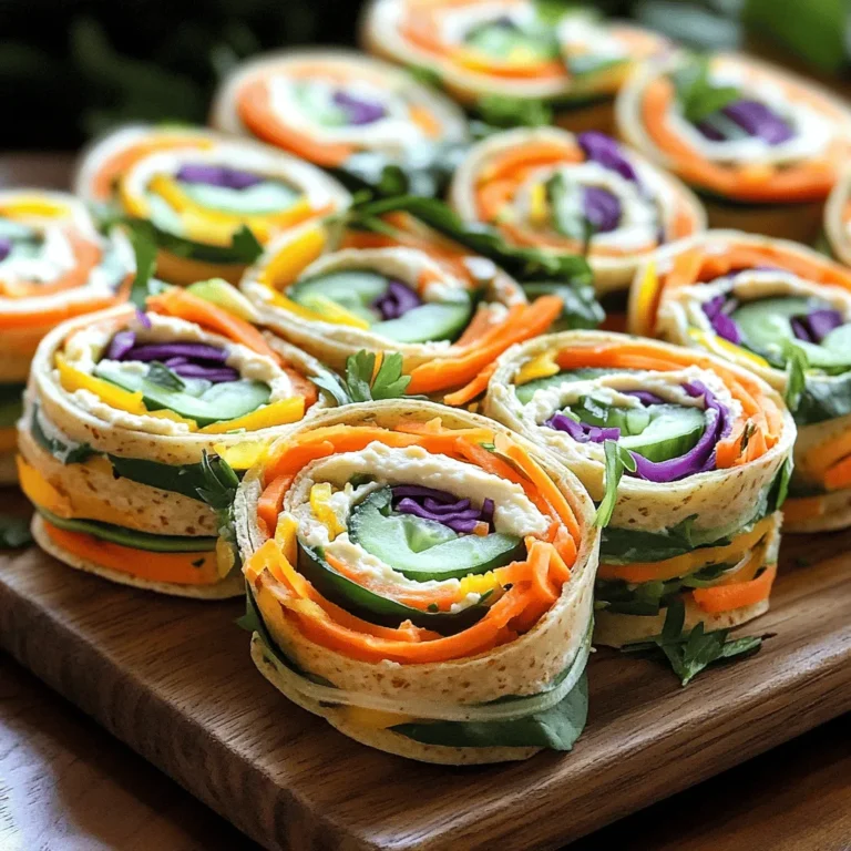 - 4 große Vollkorn-Tortillas - 1 Tasse Frischkäse, weich gerührt - 1/2 Tasse Hummus - 1 Tasse geraspelte Karotten - 1 Tasse Spinatblätter, grob gehackt - 1 rote Paprika, dünn geschnitten - 1 Gurke, dünn geschnitten - 1 Tasse lila Kohl, grob geraspelt - Frische Kräuter zur Garnitur - Salz und Pfeffer nach Geschmack Für die Rainbow Veggie Pinwheels brauchst du frische und bunte Zutaten. Die Tortillas sind die Basis. Vollkorn-Tortillas geben dir mehr Nährstoffe. Frischkäse und Hummus sorgen für eine cremige Füllung. Die Karotten bringen eine knackige Textur. Sie sind süß und gesund. Spinatblätter fügen Farbe und Vitamine hinzu. Rote Paprika gibt einen süßen, frischen Geschmack. Die Gurken sorgen für Knackigkeit. Lila Kohl bringt einen schönen Farbkontrast. Frische Kräuter wie Basilikum oder Koriander sind optional. Sie geben dem Gericht einen tollen Duft. Salz und Pfeffer helfen, den Geschmack zu verstärken. Mit diesen Zutaten machst du gesunde Snacks, die Kinder und Erwachsene lieben. Sie sehen nicht nur gut aus, sondern schmecken auch lecker. Du kannst die Farben und Geschmäcker nach deinem Wunsch anpassen. Beginne mit der Füllung. Nimm eine Schüssel und gib den weichen Frischkäse hinein. Füge den Hummus hinzu und vermenge beides gut. Du willst eine glatte, cremige Mischung. Sie ist die Basis für die Pinwheels und bringt viel Geschmack. Bereite nun das Gemüse vor. Wasche die Karotten, den Spinat, die Paprika, die Gurke und den lila Kohl. Schneide alles in kleine Stücke. Die Karotten sollten geraspelt werden. Die Paprika und Gurke schneidest du in dünne Scheiben. Der lila Kohl wird grob geraspelt. So hast du die perfekte Mischung für die bunten Pinwheels. Lege die großen Vollkorn-Tortillas auf ein sauberes Schneidebrett. Nimm die Frischkäse-Hummus-Mischung und verteile sie gleichmäßig auf jeder Tortilla. Achte darauf, dass du die Ränder nicht vergisst. Jetzt kommt der spaßige Teil: Schichte das vorbereitete Gemüse auf die Tortillas. Beginne mit den geraspelten Karotten, gefolgt vom gehackten Spinat. Füge die Paprikascheiben, die Gurken und zum Schluss den lila Kohl hinzu. Jetzt kannst du die Gemüseschicht leicht mit Salz und Pfeffer würzen. Wenn du frische Kräuter hast, streue ein paar darüber. Das gibt zusätzlichen Geschmack und sieht schön aus. Jetzt ist es Zeit, die Tortillas zu rollen. Nimm eine Tortilla und rolle sie vorsichtig vom einen Ende zum anderen auf. Achte darauf, dass die Füllung gut im Inneren bleibt. Wiederhole das mit den anderen Tortillas. Sobald alle Tortillas gerollt sind, nimm ein scharfes Messer. Schneide die Pinwheels in mundgerechte Stücke, etwa 2,5 cm dick. Diese kleinen Stücke sind perfekt zum Snacken. Lege die Pinwheels auf eine Servierplatte. Du kannst sie mit frischen Kräutern garnieren, um sie noch schöner zu präsentieren. Frische Kräuter machen einen großen Unterschied. Verwende Basilikum oder Koriander für mehr Geschmack. Diese Kräuter bringen Frische und Aroma. Wenn du die Tortillas füllst, achte darauf, gleichmäßig zu arbeiten. Verteile die Frischkäse-Hummus-Mischung gut. So bleibt die Füllung beim Rollen sicher im Inneren. Die Anordnung auf einer Servierplatte ist wichtig. Stelle die Pinwheels hübsch nebeneinander. Du kannst Zahnstochern verwenden, um sie festzuhalten. Das macht das Snacken einfach und macht Spaß. Serviere auch einen Dip dazu. Ranch-Dressing oder mehr Hummus sind tolle Ideen. Du kannst diese Pinwheels in nur 15 Minuten vorbereiten. Das macht sie ideal für einen schnellen Snack. Wenn du es noch schneller magst, nutze vorgewaschene Gemüsemischungen. Diese findest du oft im Supermarkt. So sparst du Zeit beim Schneiden und Vorbereiten. {{image_4}} Für deine Rainbow Veggie Pinwheels kannst du viele verschiedene Gemüsesorten nutzen. Wähle saisonales Gemüse für den besten Geschmack. Zum Beispiel sind Zucchini und Radieschen im Sommer besonders frisch. Auch Avocado kann eine cremige Note hinzufügen. Du kannst auch verschiedene Tortilla-Typen verwenden. Vollkorn-Tortillas sind gesund und nahrhaft. Aber du kannst auch Spinat- oder Tomaten-Tortillas probieren. Diese bringen Farbe und Geschmack in deine Pinwheels. Dips bringen zusätzlichen Spaß zu deinen Pinwheels. Ranch-Dressing ist ein beliebter Klassiker. Hummus passt auch gut dazu und ergänzt die Füllung. Ein einfacher Joghurt-Dip ist eine tolle Wahl. Mische griechischen Joghurt mit Kräutern und etwas Zitrone. Für einen scharfen Kick kannst du einen Salsa-Dip machen. Hier ist ein einfaches Rezept für einen selbstgemachten Avocado-Dip: - 1 reife Avocado - 1 EL Zitronensaft - Salz und Pfeffer nach Geschmack Püriere alles zusammen, bis es cremig ist. Um deinen Pinwheels mehr Geschmack zu verleihen, füge Gewürze und Kräuter hinzu. Ein bisschen Kreuzkümmel oder Paprika kann Wunder wirken. Auch frische Kräuter wie Basilikum oder Koriander sind toll. Sie bringen Frische und Aroma. Falls du Käse magst, probiere Frischkäse oder Ziegenkäse. Diese Sorten passen gut zu den Gemüsesorten. Du kannst sie in die Füllung geben oder oben drauf streuen. Die Rainbow Veggie Pinwheels bleiben im Kühlschrank frisch. Sie halten sich bis zu drei Tage. Um die Frische zu bewahren, lege sie in einen luftdichten Behälter. Achte darauf, dass sie nicht zusammengedrückt werden. So bleiben sie knackig und lecker. Ich empfehle, die Pinwheels mit einem feuchten Papiertuch abzudecken. Das hilft, die Feuchtigkeit zu halten. Vermeide es, sie in der Nähe von stark riechenden Lebensmitteln zu lagern. Das schützt den Geschmack. Du kannst die Rainbow Veggie Pinwheels im Voraus zubereiten. Mache sie bis zu einem Tag vorher und lagere sie im Kühlschrank. Das spart Zeit vor einer Feier oder einem Snack. Wenn du die Pinwheels länger aufbewahren möchtest, friere sie ein. Wickele jede Pinwheel in Frischhaltefolie. Lege sie dann in einen Gefrierbeutel. So kannst du sie bis zu einem Monat aufbewahren. Um sie zu genießen, lasse sie einfach im Kühlschrank auftauen. Sie schmecken frisch und köstlich, wenn du sie nach dem Auftauen servierst. Die Rainbow Veggie Pinwheels halten sich bis zu drei Tage im Kühlschrank. Um die Frische zu bewahren, lege sie in einen luftdichten Behälter. So bleibt der Geschmack der Zutaten erhalten. Ich empfehle, sie in Stücke zu schneiden, bevor du sie lagerst. So sind sie schneller griffbereit für einen Snack. Ja, du kannst die Füllung nach deinem Geschmack anpassen! Probiere verschiedene Gemüsesorten oder Aufstriche. Zum Beispiel, du kannst Avocado oder Frischkäse mit Kräutern verwenden. Auch die Kräuter kannst du variieren, etwa mit Dill oder Petersilie. Sei kreativ und nutze, was du magst oder gerade zu Hause hast. Die Rainbow Veggie Pinwheels sind vegetarisch, wenn du Frischkäse verwendest. Wenn du die Pinwheels vegan machen möchtest, ersetze den Frischkäse durch eine pflanzliche Creme. Hummus ist bereits vegan, also ist das eine tolle Wahl! Die frischen Zutaten wie Gemüse und Kräuter sind ebenfalls vegan, damit du sicher genießen kannst. Diese Pinwheels sind einfach zuzubereiten. Du brauchst nur frische Zutaten und etwas Zeit. In diesem Artikel habe ich dir die Zutaten, die Zubereitung, Tipps und Variationen vorgestellt. Experimentiere mit verschiedenen Gemüsesorten und Dips. Lass die Pinwheels mindestens zwei Stunden im Kühlschrank ruhen, bevor du sie servierst. So bleibt alles frisch und lecker. Diese gesunden Snacks sind perfekt für jeden Anlass. Nutze meine Tipps, um deine Pinwheels spannend zu gestalten. Viel Spaß beim Nachmachen!