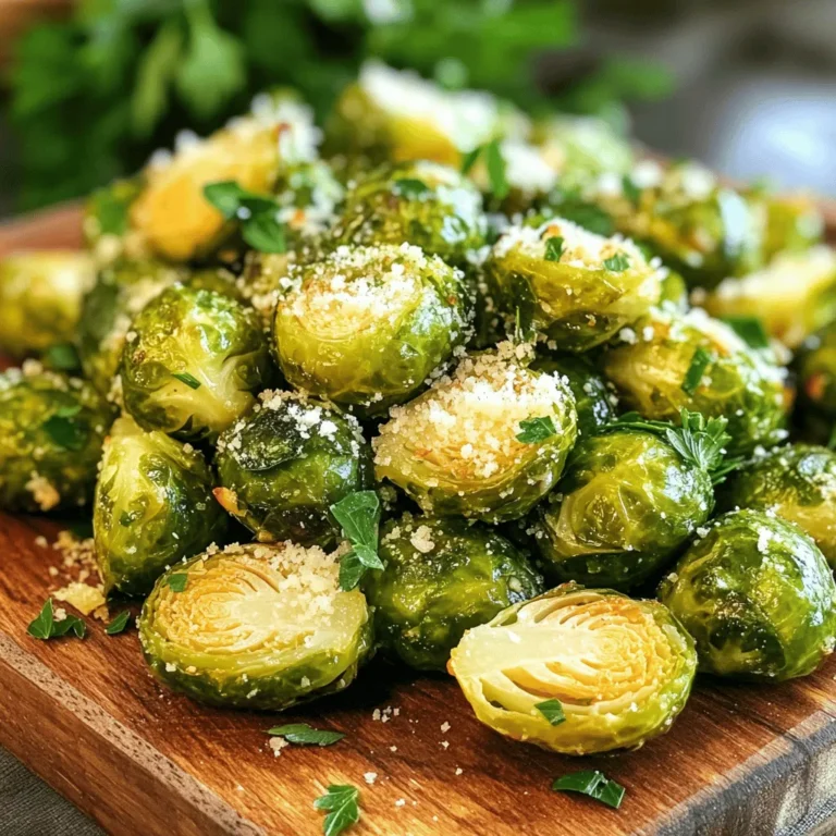 - 450 g Rosenkohl - 3 Esslöffel Olivenöl - 4 Knoblauchzehen, fein gehackt - 1 Teelöffel geräuchertes Paprikapulver - ½ Teelöffel schwarzer Pfeffer - ½ Teelöffel Salz - 50 g frisch geriebener Parmesan - 2 Esslöffel frische Petersilie - Ein Spritzer Zitronensaft (optional) Um die besten knusprigen Rosenkohl zu machen, beginne mit frischem Gemüse. Wähle Rosenkohl, der fest und grün ist. Du kannst sie einfach putzen und halbieren. Das gibt mehr Fläche für das Olivenöl und die Gewürze. Das Olivenöl sorgt für die Knusprigkeit. Füge den fein gehackten Knoblauch hinzu. Der Knoblauch gibt einen tollen Geschmack. Verwende geräuchertes Paprikapulver. Es gibt den Röschen eine rauchige Note. Schwarzer Pfeffer und Salz sind wichtig für den Geschmack. Der Parmesan macht die Röschen noch besser. Frisch geriebener Käse schmilzt gut und gibt eine leckere Kruste. Für die Garnierung nutze frische Petersilie. Das bringt Farbe und einen frischen Geschmack. Ein Spritzer Zitronensaft ist optional, aber lecker. Es hebt die Aromen hervor. Diese Zutaten machen deine knusprigen Rosenkohl perfekt! Heize deine Heißluftfritteuse auf 190 °C (375 °F) vor. Das dauert etwa 5 Minuten. Diese Vorheizung hilft, die Rosenkohlhälften gleichmäßig zu garen und knusprig zu machen. Gib die halbierten Rosenkohlhälften in eine große Rührschüssel. Füge 3 Esslöffel Olivenöl hinzu, gefolgt von 4 fein gehackten Knoblauchzehen. Streue 1 Teelöffel geräuchertes Paprikapulver, ½ Teelöffel schwarzen Pfeffer und ½ Teelöffel Salz darüber. Mische alles gut, bis die Röschen gleichmäßig ummantelt sind. Das sorgt für einen tollen Geschmack in jedem Bissen. Jetzt kommt der Käse! Streue 50 g frisch geriebenen Parmesan über die Mischung. Mische vorsichtig, damit der Käse gut an den Röschen haftet. Der Parmesan gibt den Rosenkohl einen herzhaften, köstlichen Geschmack. Lege die vorbereiteten Rosenkohlhälften in einer einzigen Schicht in den Korb deiner Heißluftfritteuse. Wenn dein Korb klein ist, mache es in mehreren Durchgängen. Garen dauert 15-18 Minuten. Schüttle den Korb in der Mitte der Garzeit. So werden die Röschen gleichmäßig braun und knusprig. Sobald sie fertig sind, nimm die knusprigen Rosenkohlhälften heraus. Gib sie auf eine Servierplatte. Garniere sie mit frischer Petersilie und einem Spritzer Zitronensaft, falls du magst. Jetzt sind sie bereit zum Servieren! Die Rolle der Temperatur Die richtige Temperatur ist sehr wichtig. Heizen Sie die Heißluftfritteuse auf 190 °C vor. Diese Hitze sorgt für eine schöne Bräunung und Knusprigkeit. Wenn die Temperatur zu niedrig ist, werden die Rosenkohlhälften weich. Halten Sie die Temperatur hoch für das beste Ergebnis. Wichtigkeit des Schüttelns während des Garens Schütteln Sie den Korb während des Garens. Machen Sie das in der Mitte der Garzeit. Dies hilft, dass alle Seiten gleichmäßig garen. So werden die Röschen knusprig und goldbraun. Wenn Sie das Schütteln vergessen, kann eine Seite matschig werden. Variationen der Gewürze Experimentieren Sie mit verschiedenen Gewürzen. Fügen Sie etwas Cayennepfeffer für Schärfe hinzu. Oder probieren Sie italienische Kräuter wie Oregano oder Basilikum. Diese Variationen bringen neue Geschmäcker in Ihr Gericht. Hinzufügen von weiteren Käsesorten Parmesan ist großartig, aber auch andere Käsesorten können schmecken. Versuchen Sie Cheddar oder Pecorino. Diese Käsesorten geben den Röschen einen anderen Geschmack. Mischen Sie verschiedene Käsesorten für mehr Tiefe. Bester Zeitpunkt zum Servieren Servieren Sie die Röschen sofort nach dem Garen. Sie schmecken frisch und knusprig am besten. Wenn Sie sie länger stehen lassen, verlieren sie ihre Knusprigkeit. Genießen Sie sie heiß für das beste Erlebnis. Serviervorschläge für Beilagen Diese knusprigen Röschen passen gut zu vielen Gerichten. Servieren Sie sie als Beilage zu Fleisch oder Fisch. Sie sind auch eine tolle Ergänzung zu einem Salat. Probieren Sie sie mit einem Dip oder einer Sauce für extra Geschmack. {{image_4}} Um eine vegane Version der knusprigen Rosenkohl zu machen, ersetzen Sie den Parmesan. Sie können Nusskäse oder Hefeflocken verwenden. Nusskäse gibt einen tollen Geschmack. Hefeflocken sind nahrhaft und geben einen käsigen Geschmack. Beide Optionen sind leicht zu finden und einfach zu benutzen. Fügen Sie Ihrem Gericht noch mehr Geschmack hinzu. Rote Paprika bringt Farbe und Süße. Wenn Sie Speck mögen, können Sie ihn auch verwenden. Kombinieren Sie Rosenkohl mit anderen Gemüsearten wie Karotten oder Blumenkohl. So bleibt es spannend und lecker. Seien Sie kreativ mit Kräutern und Gewürzen. Italienische Kräuter wie Oregano oder Basilikum passen gut zu Rosenkohl. Für scharfe Variationen können Sie Chili oder Cayennepfeffer hinzufügen. Diese Aromen machen das Gericht würziger und interessanter. Experimentieren Sie und finden Sie Ihre Lieblingskombination! Um die restlichen knusprigen Rosenkohlhälften frisch zu halten, bewahre sie in einem luftdichten Behälter auf. Dies schützt sie vor Feuchtigkeit und Gerüchen im Kühlschrank. Du kannst sie bis zu drei Tage im Kühlschrank lagern. Für längere Lagerung, lege sie in den Gefrierschrank. Achte darauf, sie auf einem Backblech einzufrieren, bevor du sie in einen Behälter umfüllst. So bleiben sie knusprig. Um die Reste wieder knusprig zu machen, erwärme sie in der Heißluftfritteuse. Stelle die Temperatur auf 190 °C (375 °F) ein und gare sie für etwa 5 bis 7 Minuten. Alternativ kannst du den Ofen benutzen. Heize ihn auf 200 °C (400 °F) vor und lege die Röschen auf ein Backblech. Backe sie für 10 Minuten. Schüttle die Röschen während des Aufwärmens, um Sog zu vermeiden. Die Reste sind im Kühlschrank etwa drei Tage haltbar. Achte auf Anzeichen von Verderb wie einen unangenehmen Geruch oder einen schlaffen Look. Im Gefrierfach halten sie bis zu drei Monate. Wenn du sie dort lagerst, notiere das Datum, um die Frische im Blick zu behalten. Die Vorbereitungszeit beträgt etwa 10 Minuten. Die Garzeit im Air Fryer ist zwischen 15 und 18 Minuten. Insgesamt benötigen Sie also rund 28 Minuten, um diese leckeren Rosenkohlhälften zuzubereiten. Ja, Sie können gefrorenen Rosenkohl verwenden. Denken Sie daran, die gefrorenen Röschen vorher auftauen zu lassen. Das verhindert, dass sie matschig werden. Trocknen Sie sie gut ab, bevor Sie sie mit Öl und Gewürzen mischen. Dies hilft, die Knusprigkeit zu bewahren. Knusprige Rosenkohlhälften passen gut zu vielen Gerichten. Sie können sie als Beilage zu gebratenem Hähnchen oder Lachs servieren. Auch zu Pasta oder Quinoa sind sie lecker. Kombinieren Sie sie mit einem frischen Salat für eine gesunde Mahlzeit. Zusammenfassend haben wir die besten Zutaten und Zubereitungsschritte für knusprigen Rosenkohl durchgearbeitet. Mit einfachen Tipps und Variationen kannst du das Gericht nach deinem Geschmack anpassen. Denke daran, die richtige Temperatur einzuhalten und die Röschen gut zu schütteln. So stellst du sicher, dass sie perfekt knusprig werden und gut schmecken. Experimentiere mit verschiedenen Aromen und genieße die zahlreichen Möglichkeiten, die dir dieser gesunde Snack bietet.