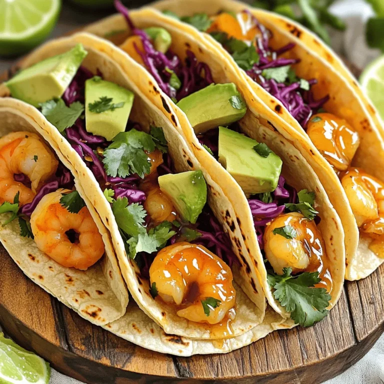 Für die scharfen Honig-Knoblauch-Garnelen-Tacos brauchen Sie frische Zutaten. Diese sorgen für den besten Geschmack. Hier sind die Hauptzutaten: - 450 g große Garnelen, geschält und entdarmt - 3 Esslöffel Honig - 2 Esslöffel Sojasauce - 2 Esslöffel frischer Limettensaft - 3 Knoblauchzehen, fein gehackt - 8 kleine Tortillas aus Mais oder Weizen Die Garnelen sind der Star dieses Gerichts. Sie sollten frisch sein und eine gute Größe haben. Wenn Sie gefrorene Garnelen verwenden, tauen Sie diese zuerst auf. Die Marinade gibt den Garnelen einen tollen Geschmack. Hier sind die Gewürze und Zutaten für die Marinade: - 1 Teelöffel Chilipulver - ½ Teelöffel Cayennepfeffer (nach Geschmack anpassen) - Salz und Pfeffer nach Geschmack Die Kombination aus Honig, Sojasauce, und Limettensaft ist perfekt. Sie sorgt für süße und salzige Noten. Chilipulver und Cayennepfeffer bringen die Schärfe. Sie können die Schärfe nach Ihrem Geschmack anpassen. Diese Tacos schmecken am besten mit frischen Beilagen. Hier sind einige Ideen: - 1 Avocado, in Scheiben geschnitten - 1 Tasse gehackter roter Kohl - Frischer Koriander, zur Garnitur - Limettenschnitze, zum Servieren Die Avocado bringt Cremigkeit in die Tacos. Der rote Kohl sorgt für einen knackigen Biss. Der Koriander fügt frische Aromen hinzu. Servieren Sie die Tacos mit Limettenschnitzen, damit jeder nach Belieben mehr Geschmack hinzufügen kann. Zuerst machen wir die Marinade. Nimm eine mittelgroße Schüssel. Füge 3 Esslöffel Honig, 2 Esslöffel Sojasauce und 2 Esslöffel frischen Limettensaft hinzu. Jetzt kommen 3 fein gehackte Knoblauchzehen dazu. Streue 1 Teelöffel Chilipulver und ½ Teelöffel Cayennepfeffer hinein. Schmecke mit Salz und Pfeffer ab. Vermische alles gut mit einem Schneebesen. Diese Marinade wird die Garnelen lecker machen. Jetzt kommen die Garnelen dran. Nimm 450 g große Garnelen, die geschält und entdarmt sind. Gib sie in die Schüssel mit der Marinade. Rühre die Garnelen vorsichtig um, sodass sie gleichmäßig mit Marinade bedeckt sind. Lasse sie für 15-20 Minuten bei Raumtemperatur marinieren. Das gibt den Garnelen viel Geschmack und macht sie zart. Erhitze eine beschichtete Pfanne bei mittlerer bis hoher Hitze. Füge die marinierten Garnelen hinzu und brate sie 2-3 Minuten auf jeder Seite. Sie sollten rosa und undurchsichtig sein. Gieße die aufbewahrte Marinade in die Pfanne und koche sie für 1-2 Minuten, bis sie leicht eindickt. Während die Garnelen braten, mache die Tortillas warm. Lege einige Scheiben Avocado auf jede Tortilla. Füge die scharfen Garnelen und eine Handvoll gehackten roten Kohl hinzu. Garniere alles mit frischem Koriander und serviere mit Limettenschnitzen. Wenn die Garnelen zäh werden, kann das an zu langem Kochen liegen. Garnelen sind zart. Sie sollten nur 2-3 Minuten pro Seite garen. Achten Sie darauf, dass die Garnelen rosa und undurchsichtig sind. Wenn Sie sie zu lange kochen, verlieren sie ihre schöne Textur. Eine gute Idee ist, die Hitze leicht zu reduzieren. So garen die Garnelen sanfter. Die Schärfe ist wichtig für den Geschmack. Sie können die Schärfe durch Cayennepfeffer anpassen. Beginnen Sie mit ½ Teelöffel. Wenn Sie es schärfer mögen, fügen Sie mehr hinzu. Chilipulver ist auch eine gute Wahl. Es gibt vielen Geschmäckern einen schönen Kick, ohne zu überwältigen. Probieren Sie die Marinade vor dem Kochen, um die richtige Schärfe zu finden. Garnieren macht die Tacos hübsch und lecker. Ich empfehle frischen Koriander. Er gibt einen tollen Geschmack. Avocado-Scheiben sind auch eine gute Wahl. Sie machen die Tacos cremig. Gehackter roter Kohl bringt Farbe und Crunch. Servieren Sie Limettenschnitze dazu. Jeder kann nach Belieben darüber träufeln. Das macht die Tacos frisch und spritzig. {{image_4}} Wenn Sie eine vegetarische Option möchten, probieren Sie gebratene Pilze oder Zucchini. Diese Gemüsesorten nehmen die Marinade gut auf. Sie erhalten einen ähnlichen Geschmack wie die Garnelen. Auch Tofu ist eine gute Wahl. Marinieren Sie ihn einfach wie die Garnelen. Tortillas sind nicht nur aus Mais oder Weizen. Sie können auch Blumenkohl-Tortillas oder glutenfreie Varianten verwenden. Diese Alternativen sind leicht und machen die Tacos interessant. Versuchen Sie auch Tortillas aus Süßkartoffeln für einen süßeren Geschmack. Fügen Sie Ihrer Taco-Füllung mehr Textur hinzu. Geben Sie geröstete schwarze Bohnen oder Quinoa hinzu. Diese Zutaten machen die Tacos sättigender. Auch frische Mango oder Ananas bringen eine fruchtige Note. Vergessen Sie nicht, etwas Feta oder Käse für mehr Geschmack hinzuzufügen. Um übrig gebliebene Tacos aufzubewahren, lege sie in einen luftdichten Behälter. Diese Tacos bleiben frisch, wenn du sie im Kühlschrank lagerst. Achte darauf, die Tacos nicht zu stapeln, um matschige Tortillas zu vermeiden. Sie halten sich so etwa zwei Tage. Die übrig gebliebene Garnelen-Marinade kannst du ebenfalls aufbewahren. Fülle sie in ein sauberes Glas und verschließe es gut. Im Kühlschrank bleibt sie frisch für bis zu drei Tage. Verwende die Marinade, um Gemüse oder andere Proteine zu marinieren. So nutzt du jeden Rest optimal. Um die übrig gebliebenen Tacos zu erwärmen, benutze eine Pfanne oder die Mikrowelle. In der Pfanne erwärmst du sie bei mittlerer Hitze für 1-2 Minuten pro Seite. In der Mikrowelle lege sie auf einen Teller und erwärme sie für 30 Sekunden. Achte darauf, sie nicht zu lange zu erhitzen, um die Tortillas weich zu halten. Die Garnelen können bis zu 20 Minuten in der Marinade bleiben. Zu langes Marinieren kann die Textur der Garnelen beeinträchtigen. Sie werden dann zäh und gummiartig. Eine Zeitspanne von 15 bis 20 Minuten reicht aus, um den Geschmack gut aufzunehmen. Denkt daran, die Garnelen bei Raumtemperatur marinieren zu lassen. So können sie gleichmäßig die Aromen aufnehmen. Ja, du kannst die Tacos ohne Alkohol zubereiten. In diesem Rezept kommt kein Alkohol vor. Die Sojasauce und der Limettensaft bringen viel Geschmack. Wenn du möchtest, kannst du auch einen Schuss Apfelessig hinzufügen. Das gibt den Tacos einen zusätzlichen Kick. So bleiben sie frisch und lecker. Es gibt viele tolle Beilagen für scharfe Tacos. Hier sind einige Vorschläge: - Guacamole: Diese cremige Avocado-Mischung passt perfekt zu den Tacos. - Salsa: Eine frische Salsa mit Tomaten und Zwiebeln bringt zusätzliche Frische. - Reis: Ein einfacher Reis kann eine gute Beilage sein. - Bohnen: Schwarze Bohnen oder Refried Beans sind nahrhaft und lecker. - Salat: Ein einfacher grüner Salat sorgt für einen frischen Kontrast. Diese Beilagen ergänzen die scharfen Garnelen und machen das Essen noch genussvoller. Die scharfen Honig-Knoblauch-Garnelen sind einfach lecker. Wir haben die besten Zutaten und die richtige Marinade besprochen. Außerdem habe ich Schritt-für-Schritt-Anleitungen gegeben, wie man sie zubereitet. Es gab auch nützliche Tipps, um Garnelen zart zu halten und die Schärfe anzupassen. Denke daran, dass du viele Variationen ausprobieren kannst. Vegetarische Alternativen und unterschiedliche Tortilla-Optionen sind toll. Halte die Reste frisch, damit du sie später wieder genießen kannst. Probiere die leckeren Tacos aus und passe sie nach deinem Geschmack an!