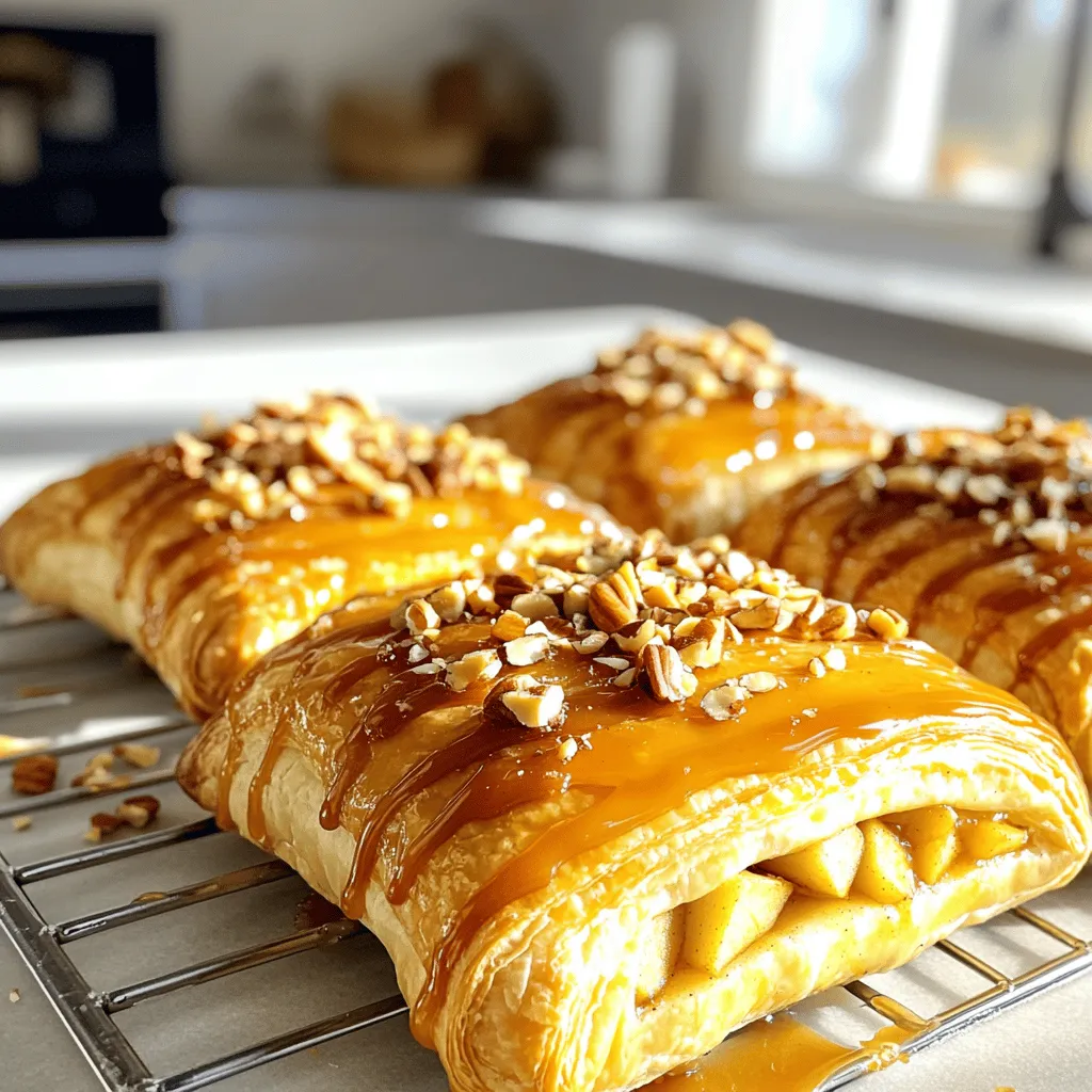 Für dieses leckere Rezept brauchst du einige wichtige Zutaten. Diese Zutaten bringen den vollen Geschmack. Sie sind einfach zu finden und machen dein Gericht besonders. - 1 Blatt Blätterteig, aufgetaut - 225 g Frischkäse, weich - 60 g Puderzucker - 1 TL Vanilleextrakt - 1 große Apfel, geschält und gewürfelt (z. B. Granny Smith) - 120 ml Karamellsauce (gekauft oder hausgemacht) - 1 TL Zimt - 1 EL Mehl (zum Bestäuben) - 1 Ei (für die Ei-Wäsche) Diese Zutaten sind die Basis für deinen Karamell-Apfel-Creme-Käse-Danish. Sie sorgen für den perfekten Mix aus süß und herzhaft. Du kannst deinem Danish noch mehr Geschmack geben. Hier sind einige Vorschläge: - Gehackte Nüsse (wie Pekannüsse oder Walnüsse) zum Bestreuen Diese Zutaten fügen eine tolle Textur hinzu. Sie machen dein Gebäck noch knuspriger und aufregender. Heize deinen Ofen auf 200 °C vor. Lege ein Backblech mit Backpapier aus. Dies verhindert, dass die Danish ankleben. Eine gute Vorbereitung sorgt für ein besseres Ergebnis. Rolle den aufgetauten Blätterteig auf einer leicht bemehlten Fläche aus. Das macht ihn dünner und einfacher zu handhaben. Schneide den Teig in gleich große Quadrate von etwa 10-12 cm. Diese Form ist perfekt für die Füllung. In einer Rührschüssel mische den weichen Frischkäse, Puderzucker und Vanilleextrakt. Rühre alles gut durch, bis die Mischung glatt und cremig ist. Diese Mischung gibt der Danish einen leckeren, süßen Geschmack. In einer separaten Schüssel mische die gewürfelten Äpfel mit Zimt und etwas Karamellsauce. Stelle sicher, dass die Äpfel gut bedeckt sind. Diese Mischung bringt eine schöne Süße und Würze in die Danish. Platziere einen Esslöffel der Frischkäsemischung in der Mitte jedes Blätterteigquadrats. Darauf kommt ein Esslöffel der Apfel-Zimt-Karamell-Mischung. Klappe die Ecken des Teigs zur Mitte, um ein Pocket zu bilden. Drücke die Ränder fest zusammen, damit nichts herausläuft. Schlage das Ei in einer kleinen Schüssel auf. Bestreiche die Oberseiten der Teigtaschen leicht mit der Ei-Wäsche. Dadurch bekommen sie eine goldene Farbe. Backe die Danish im Ofen für 15-20 Minuten, bis sie goldbraun sind. Nach dem Backen träufle die restliche Karamellsauce über die Danishes. Wenn du möchtest, streue gehackte Nüsse darüber, um einen zusätzlichen Crunch zu bekommen. Um die besten Blätterteig-Danish zu machen, achte auf die richtige Temperatur. Der Blätterteig sollte gut gekühlt sein, bevor du ihn rollst. So bleibt er schön luftig und knusprig. Rolle den Teig nicht zu dünn aus. Ein leicht dickerer Teig gibt mehr Struktur. Vergiss nicht, die Ränder gut zu drücken. Das sorgt dafür, dass die Füllung nicht ausläuft. Frische Zutaten machen einen großen Unterschied. Verwende frische Äpfel für den besten Geschmack. Granny Smith Äpfel sind perfekt, da sie süß-sauer sind. Bei der Karamellsauce kannst du entweder gekaufte oder selbstgemachte verwenden. Selbstgemacht schmeckt oft besser, ist aber zeitaufwendig. Wenn du Zeit sparen möchtest, greif einfach zu einer guten gekauften Sauce. Die Karamellsauce ist ein wichtiger Teil dieses Rezepts. Mische sie gut mit den Äpfeln, bevor du sie in die Danish füllst. Das sorgt für einen gleichmäßigen Geschmack. Nach dem Backen kannst du die Sauce auch über die fertigen Danish träufeln. Das gibt einen schönen Glanz und extra Süße. Sei großzügig, aber nicht zu viel, sonst wird es zu klebrig. {{image_4}} Du kannst viele Früchte in diesem Rezept verwenden. Probiere Birnen, Pflaumen oder Kirschen. Diese Früchte passen gut zu Karamell und Frischkäse. Wenn du Beeren magst, sind Himbeeren oder Blaubeeren auch eine gute Wahl. Achte darauf, die Früchte klein zu schneiden. So wird die Füllung gleichmäßig und leicht zu essen. Die Frischkäsemischung ist sehr anpassbar. Du kannst andere Aromen hinzufügen, um den Geschmack zu ändern. Zum Beispiel, füge etwas Zitronenschale für einen frischen Geschmack hinzu. Oder nutze etwas Kakaopulver für eine schokoladige Note. Du kannst auch aromatisierte Extrakte wie Mandel oder Karamell verwenden. Experimentiere mit verschiedenen Zuckersorten wie braunem Zucker für mehr Tiefe. Wenn du Veganer oder glutenfrei bist, gibt es tolle Optionen. Nutze veganen Frischkäse und pflanzliche Butter für den Blätterteig. Anstelle von Eiern kannst du eine Mischung aus Leinsamen und Wasser verwenden. Diese Mischung bindet gut und gibt der Danish eine schöne Textur. Für glutenfreie Blätterteig-Alternativen suche nach speziellen glutenfreien Teigen. Es gibt viele Produkte, die gut funktionieren und lecker schmecken. Um die Karamell-Apfel-Creme-Käse-Danish richtig zu lagern, lasse sie zuerst abkühlen. Lege sie dann in einen luftdichten Behälter. So bleiben sie frisch und lecker. Achte darauf, die Danishes nicht übereinander zu stapeln. Das verhindert, dass sie matschig werden. Du kannst sie auch mit Frischhaltefolie abdecken, um die Feuchtigkeit zu bewahren. Wenn du die Danish aufwärmen möchtest, benutze den Ofen. Heize ihn auf 180 °C vor. Lege die Danishes auf ein Backblech und backe sie für etwa 5 bis 10 Minuten. So bleiben sie knusprig. Du kannst auch die Mikrowelle nutzen, aber das macht den Teig weich. Wenn du die Mikrowelle verwendest, erwärme die Danish in kurzen Abständen von 10 bis 15 Sekunden. Die Karamell-Danish halten sich im Kühlschrank etwa 3 bis 4 Tage. Achte darauf, sie gut zu verpacken. Wenn du sie länger aufbewahren willst, friere sie ein. In einem gefrierfesten Behälter bleiben sie bis zu 2 Monate frisch. Lass sie vor dem Servieren im Kühlschrank auftauen. So bleibt der Geschmack erhalten und du kannst immer wieder genießen. Es dauert etwa 15 bis 20 Minuten, um diese Danish zu backen. Du solltest den Ofen auf 200 °C vorheizen. Die Danish sind fertig, wenn sie goldbraun und aufgegangen sind. Achte darauf, sie gut zu beobachten, damit sie nicht verbrennen. Ja, du kannst die Karamellsauce selbst machen. Verwende Zucker, Butter und Sahne. Schmelze den Zucker in einem Topf, bis er goldbraun ist. Füge dann die Butter hinzu und rühre gut um. Schließlich gib die Sahne hinzu und koche alles kurz. Lass die Sauce abkühlen, bevor du sie verwendest. Granny Smith Äpfel sind ideal für diese Danish. Sie sind sauer und ergänzen den süßen Karamell gut. Du kannst auch andere Äpfel wie Honeycrisp oder Braeburn verwenden. Diese Sorten haben einen tollen Geschmack und eine gute Textur. Um die Danish einzufrieren, lass sie zuerst abkühlen. Wickel jede Danish in Frischhaltefolie und lege sie in einen Gefrierbeutel. So bleiben sie frisch. Du kannst sie dann bis zu drei Monate im Gefrierfach aufbewahren. Zum Aufwärmen, backe sie einfach im Ofen, bis sie wieder warm sind. Dieses Rezept ergibt vier köstliche Danish. Perfekt für einen kleinen Snack oder zum Teilen mit Freunden. Du kannst die Menge leicht verdoppeln, wenn du mehr Gäste hast oder einfach mehr genießen möchtest. Zusammengefasst haben wir die besten Zutaten für Karamellisierte Apfel-Creme-Käse-Danish besprochen. Ich habe die Schritte zum Zubereiten, Backen und Lagern erklärt. Tipps helfen dir, perfekte Ergebnisse zu erzielen. Du kannst die Rezepte auch ganz einfach anpassen. Denke daran, frische Zutaten machen den Unterschied. Egal, ob du die süße Karamellsauce selbst machst oder aufbewahrst, diese Danish sind ein Hit. Experimentiere mit Variationen, und finde deinen Favoriten. Viel Spaß beim Backen!