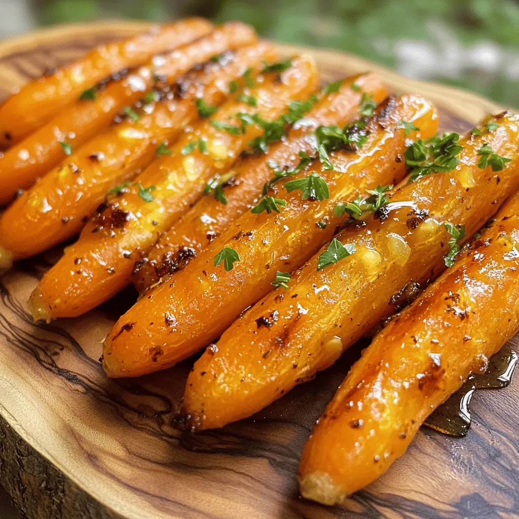 Um Honig-Knoblauch Röstkarotten zu machen, brauchst du einige einfache Zutaten. Hier sind die Hauptzutaten: - 450g Babykarotten, geschält - 3 Esslöffel Honig - 3 Esslöffel Olivenöl - 4 Knoblauchzehen, fein gehackt Diese Zutaten geben dem Gericht seinen süßen und herzhaften Geschmack. Die Babykarotten sind zart und süß, perfekt für das Rösten. Zusätzlich zu den Hauptzutaten fügen einige Gewürze viel Geschmack hinzu. Du brauchst: - 1 Teelöffel gemahlenen Zimt - 1 Teelöffel Salz - 1/2 Teelöffel schwarzer Pfeffer - Frische Petersilie, gehackt (zum Garnieren) Zimt bringt eine warme Note. Salz und Pfeffer heben den Geschmack der Karotten. Die frische Petersilie gibt Farbe und Frische. Wenn du die besten Karotten auswählst, achte auf einige Dinge: - Wähle kleine, feste Babykarotten. Sie sind süßer und zarter. - Achte darauf, dass die Karotten eine leuchtende Farbe haben. Das zeigt Frische. - Vermeide Karotten mit weichen Stellen oder braunen Flecken. Diese sind nicht mehr frisch. Mit der richtigen Auswahl an Karotten wird dein Gericht noch besser! Zuerst heizen Sie Ihren Ofen auf 200°C vor. Legen Sie ein Backblech mit Backpapier aus. Das macht die Reinigung leichter. In einer großen Schüssel mischen Sie Honig, Olivenöl, gehackten Knoblauch, Zimt, Salz und Pfeffer. Rühren Sie alles gut mit einem Schneebesen. So verbinden sich die Aromen besser. Fügen Sie die Babykarotten in die Schüssel. Wenden Sie die Karotten in der Honig-Knoblauch-Mischung, bis sie gleichmäßig bedeckt sind. Verteilen Sie die Karotten auf dem Backblech. Achten Sie darauf, dass sie nicht überfüllt sind. So rösten sie gleichmäßig. Rösten Sie die Karotten 25-30 Minuten. Rühren Sie sie einmal während des Röstens um. So werden sie zart und karamellisiert. Nach dem Rösten lassen Sie die Karotten kurz abkühlen. Übertragen Sie die Röstkarotten auf eine Servierplatte. Garnieren Sie sie mit frisch gehackter Petersilie. Das bringt Farbe und Frische. Servieren Sie die Karotten mit einem kleinen Schälchen Honig. So können Sie noch mehr Süße hinzufügen, wenn Sie möchten. Die perfekte Röstzeit für Honig-Knoblauch Röstkarotten ist zwischen 25 und 30 Minuten. Ich empfehle, den Ofen auf 200°C vorzuheizen. Diese Temperatur sorgt dafür, dass die Karotten außen schön karamellisiert werden, während sie innen zart bleiben. Achte darauf, sie während des Röstens einmal umzurühren. Das hilft, eine gleichmäßige Bräunung zu erreichen. Um Karotten gleichmäßig zu rösten, lege sie in einer einzigen Schicht auf das Backblech. Überfüllung führt zu Dampf, was das Rösten verhindert. Wenn du mehr Karotten hast, teile sie besser auf zwei Backbleche auf. Diese Methode stellt sicher, dass jede Karotte Platz zum Rösten hat und somit die Süße besser zur Geltung kommt. Frische Zutaten sind der Schlüssel zu einem tollen Gericht. Wähle knackige, leuchtend orangefarbene Babykarotten. Diese haben den besten Geschmack. Frischer Knoblauch bringt ein starkes Aroma. Achte darauf, die Zutaten kurz vor dem Kochen zu verwenden. So erhältst du die besten Aromen und die stärkste Frische in deinem Gericht. {{image_4}} Die Kombination aus Honig und Knoblauch schmeckt auch toll mit anderen Gemüsesorten. Einige Optionen sind: - Süßkartoffeln: Sie bringen eine cremige Textur und Süße. - Blumenkohl: Er nimmt die Aromen gut auf und wird schön knusprig. - Zucchini: Sie röstet schnell und bleibt saftig. - Paprika: Ihre Süße ergänzt den Honig perfekt. Mit diesen Gemüsesorten wird das Gericht noch bunter und geschmackvoller. Der Süßegrad kann leicht angepasst werden. Wenn du es süßer magst, füge mehr Honig hinzu. Du kannst auch Ahornsirup verwenden, wenn du einen anderen Geschmack willst. Für weniger Süße kannst du den Honig weglassen oder reduzieren. Auch die Zugabe von Zitronensaft kann den Süßgeschmack ausgleichen und der Mischung Frische verleihen. Für eine vegane Variante kannst du den Honig durch Agavendicksaft ersetzen. Das gibt den Karotten eine ähnliche Süße. Auch Kokosblütenzucker ist eine gute Wahl. Achte darauf, dass alle anderen Zutaten vegan sind, wie das Olivenöl. So bleibt das Gericht lecker und tierfreundlich. Um die Röstkarotten frisch zu halten, legen Sie sie in einen luftdichten Behälter. Stellen Sie sicher, dass die Karotten vollständig abgekühlt sind, bevor Sie sie einlagern. Achten Sie darauf, dass der Behälter nicht zu voll ist. So bleibt die Luftzirkulation erhalten. Wenn Sie die Karotten gut lagern, behalten sie ihren Geschmack und ihre Textur. Wenn Sie die Röstkarotten wieder aufwärmen möchten, nutzen Sie den Ofen. Heizen Sie den Ofen auf 180 °C vor. Legen Sie die Karotten auf ein Backblech und decken Sie sie mit Folie ab, um ein Austrocknen zu verhindern. Erwärmen Sie sie für 10 bis 15 Minuten, bis sie warm sind. Alternativ können Sie die Karotten auch in der Mikrowelle aufwärmen. Geben Sie sie in eine mikrowellengeeignete Schüssel, decken Sie sie ab und erhitzen Sie sie in 30-Sekunden-Intervallen. Im Kühlschrank halten Röstkarotten etwa 3 bis 5 Tage. Achten Sie darauf, sie gut abzudecken. Wenn Sie die Karotten länger aufbewahren möchten, können Sie sie einfrieren. Legen Sie die abgekühlten Karotten in einen gefrierfesten Beutel. Drücken Sie die Luft heraus, bevor Sie den Beutel schließen. So bleiben die Karotten bis zu 3 Monate frisch. Denken Sie daran, die Karotten vor dem Verzehr aufzutauen und dann wie oben beschrieben aufzuwärmen. Honig-Knoblauch Röstkarotten haben ungefähr 150 Kalorien pro Portion. Diese Zahl kann variieren, je nachdem, wie viel Honig oder Öl Sie verwenden. Wenn Sie die Menge an Honig verringern, sinken auch die Kalorien. Die Karotten sind nicht nur lecker, sondern auch gesund! Ja, Sie können die Karotten im Voraus zubereiten! Sie können sie schälen und schneiden, dann im Kühlschrank lagern. Bereiten Sie die Honig-Knoblauch-Mischung ebenfalls vor. Mischen Sie beides kurz vor dem Rösten. So sparen Sie Zeit und haben immer frische Röstkarotten. Zu Honig-Knoblauch Röstkarotten passen viele Getränke. Ein leichter Weißwein, wie Sauvignon Blanc, ergänzt die süßen Aromen. Auch ein frischer Apfel- oder Traubensaft kann gut harmonieren. Wasser mit Zitrone ist immer eine gute Wahl, um den Geschmack zu betonen. Zusammenfassend haben wir die Hauptzutaten, Tipps zur Zubereitung und Lagerung der Honig-Knoblauch Röstkarotten besprochen. Die Wahl der besten Karotten ist entscheidend für den Geschmack. Richtig rösten, um die süßen Aromen zu entfalten, macht den Unterschied. Variationen wie andere Gemüse oder vegane Optionen bieten Flexibilität. Diese Röstkarotten sind einfach und lecker. Bereiten Sie sie heute zu und genießen Sie das gesunde Gericht!