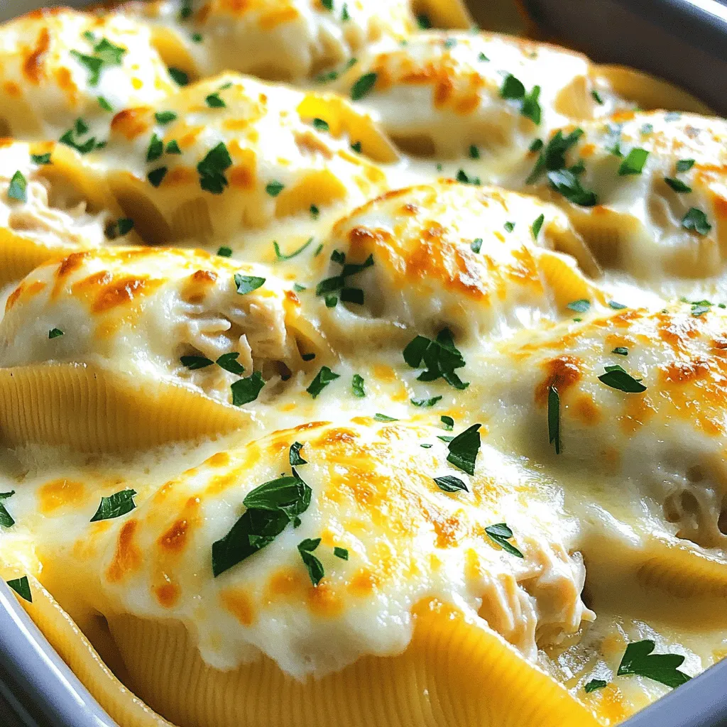 Für die Hähnchen Alfredo gefüllten Muscheln benötigst du: - 12 Jumbo-Pasta-Muscheln - 240 g gekochtes Hähnchen, zerkleinert - 250 g Ricotta-Käse - 250 g geriebener Mozzarella-Käse - 50 g geriebener Parmesan-Käse - 475 ml Alfredo-Sauce - 1 Knoblauchzehe, fein gehackt - 1 Teelöffel italienische Gewürze - Salz und Pfeffer nach Geschmack - Frische Petersilie, gehackt (zur Garnitur) Diese Zutaten sorgen für einen reichen Geschmack und eine cremige Textur. Das Hähnchen bringt Protein, während die Käsesorten für Cremigkeit sorgen. Hausgemachte Alfredo-Sauce ist einfach zu machen. Du kannst Butter, Sahne und Parmesan verwenden. Schmelze die Butter in einer Pfanne. Füge die Sahne hinzu und lasse sie leicht köcheln. Rühre dann den Parmesan ein, bis er schmilzt. Dies gibt deiner Sauce einen frischen und reichen Geschmack. Es dauert nur etwa 10 Minuten. Wenn du Variationen möchtest, probiere andere Käsesorten. Gouda oder Feta können interessante Aromen hinzufügen. Du kannst auch Gewürze anpassen. Füge etwas Paprika oder Muskatnuss hinzu, um einen neuen Twist zu bekommen. Diese kleinen Änderungen können den gesamten Geschmack des Gerichts verändern. Zuerst koche die Jumbo-Pasta-Muscheln. Fülle einen großen Topf mit gesalzenem Wasser. Bringe das Wasser zum Kochen. Gib die Muscheln in das Wasser und koche sie al dente. Das bedeutet, sie sollten weich, aber fest sein. Nach etwa 10 bis 12 Minuten gieße sie ab. Lass sie kurz abkühlen und lege sie beiseite. Nun bereite die Füllung vor. Nimm eine große Rührschüssel und gib das zerkleinerte Hähnchen hinein. Füge den Ricotta-Käse, die Hälfte des Mozzarella-Käses, den Parmesan-Käse und den gehackten Knoblauch hinzu. Streue die italienischen Gewürze, Salz und Pfeffer darauf. Vermenge alles gut mit einem Löffel, bis die Mischung gleichmäßig ist. Diese Mischung wird später die Muscheln füllen. Heize deinen Ofen auf 175 °C vor. Nimm jede gekochte Pasta-Muschel und fülle sie vorsichtig mit der Hähnchen-Käse-Mischung. Verwende einen Teelöffel, um die Mischung gleichmäßig zu verteilen. Achte darauf, dass du nicht zu viel drückst. Lege die gefüllten Muscheln in eine große Auflaufform. Dies hilft, die Muscheln beim Backen zusammenzuhalten. Jetzt wird es spannend! Gieße die Hälfte der Alfredo-Sauce auf den Boden der Auflaufform. Das schützt die Muscheln und sorgt für Geschmack. Arrangiere dann die gefüllten Muscheln in einer Schicht darüber. Gieße die restliche Alfredo-Sauce über die Muscheln. Streue den restlichen Mozzarella-Käse darüber. Decke die Form mit Aluminiumfolie ab und backe sie 25 Minuten lang. Entferne dann die Folie und backe weitere 10 bis 15 Minuten, bis der Käse goldbraun ist. Sobald die Muscheln fertig sind, nimm die Form aus dem Ofen. Lass sie kurz abkühlen, damit du dich nicht verbrennst. Bestreue die Muscheln mit gehackter Petersilie. Das gibt Farbe und einen frischen Geschmack. Jetzt sind deine Hähnchen Alfredo gefüllten Muscheln bereit zum Servieren! Um die Füllung perfekt zu machen, achte auf die Textur. Mische das zerkleinerte Hähnchen gut mit Ricotta, Mozzarella und Parmesan. Füge frischen Knoblauch und italienische Gewürze hinzu. So erhält die Füllung viel Geschmack. Probiere die Füllung, um den Salzgehalt anzupassen. Du kannst auch frische Kräuter wie Basilikum oder Oregano verwenden, um noch mehr Aroma zu erzielen. Koche die Pasta-Muscheln nicht zu lange. Sie sollten al dente sein, da sie im Ofen weiter garen. Die Backzeit beträgt insgesamt etwa 35 bis 40 Minuten. Decke die Form während der ersten 25 Minuten mit Folie ab. Dies hilft, die Muscheln feucht zu halten. Entferne die Folie, um den Käse goldbraun zu backen. So bleibt die Füllung saftig und der Käse wird schön knusprig. Plane deine Schritte im Voraus. Koche die Muscheln, während du die Füllung vorbereitest. So sparst du Zeit. Du kannst auch die Füllung im Voraus machen und im Kühlschrank aufbewahren. Das macht die Zubereitung am Tag des Kochens schneller. Stelle sicher, dass du alle Zutaten bereit hast, bevor du anfängst. So bleibst du organisiert und schnell. {{image_4}} Für eine vegetarische Variante können Sie das Hähnchen durch Spinat oder Pilze ersetzen. Spinat ist reich an Nährstoffen und hat einen milden Geschmack. Pilze bringen eine herzhafte Note. Mischen Sie auch Ricotta mit Feta für mehr Geschmack. Fügen Sie Paprika, Kreuzkümmel oder Chili hinzu, um den Geschmack zu steigern. Diese Gewürze machen das Gericht spannender. Experimentieren Sie mit frischen Kräutern wie Basilikum oder Oregano. Sie verleihen den Muscheln einen tollen Duft. Probieren Sie Gouda oder Gruyère statt Mozzarella. Diese Käsesorten schmelzen gut und bieten neue Aromen. Sie können auch einen scharfen Käse wie Pepper Jack verwenden. Dieser gibt den Muscheln einen würzigen Kick. Wenn Sie Reste von Hähnchen Alfredo gefüllten Muscheln haben, lagern Sie diese richtig. Lassen Sie die Muscheln zuerst auf Raumtemperatur abkühlen. Nutzen Sie dann einen luftdichten Behälter. So bleiben die Muscheln frisch. Sie können die Reste bis zu drei Tage im Kühlschrank aufbewahren. Achten Sie darauf, die Muscheln nicht zu lange stehen zu lassen, um die Frische zu sichern. Um die gefüllten Muscheln aufzuwärmen, verwenden Sie den Ofen. Heizen Sie den Ofen auf 175 °C vor. Stellen Sie die Muscheln in eine Auflaufform. Fügen Sie etwas Alfredo-Sauce hinzu, um Trockenheit zu vermeiden. Decken Sie die Form mit Folie ab. Erwärmen Sie die Muscheln für etwa 20 Minuten. Überprüfen Sie, ob sie durchgehend heiß sind, bevor Sie sie servieren. Das Einfrieren der gefüllten Muscheln ist eine gute Idee. Stellen Sie sicher, dass die Muscheln vollständig abgekühlt sind. Packen Sie die Muscheln in einen gefrierfesten Behälter. Sie können sie bis zu drei Monate im Gefrierschrank aufbewahren. Wenn Sie bereit sind zu essen, tauen Sie die Muscheln im Kühlschrank auf. Danach können Sie sie wie gewohnt aufwärmen. So haben Sie jederzeit eine leckere Mahlzeit zur Hand. Wenn Sie kein Hähnchen haben, gibt es viele Optionen. Sie können gekochte Garnelen oder Hackfleisch verwenden. Vegetarische Alternativen sind auch möglich. Tofu oder Gemüse wie Spinat und Zucchini passen gut. Achten Sie darauf, die Füllung gut zu würzen. So bleibt der Geschmack stark. Ja, das ist eine gute Idee! Sie können die gefüllten Muscheln bis zu einem Tag im Voraus zubereiten. Stellen Sie sicher, dass Sie sie im Kühlschrank aufbewahren. Decken Sie die Auflaufform gut ab. Vor dem Servieren müssen Sie sie nur backen. Die gefüllten Muscheln halten sich im Kühlschrank etwa drei bis vier Tage. Lagern Sie sie in einem luftdichten Behälter. Wenn Sie sie länger aufbewahren möchten, können Sie sie auch einfrieren. Im Gefrierfach halten sie bis zu drei Monate. Achten Sie darauf, sie gut einzupacken. In diesem Artikel haben wir die Zutaten für gefüllte Muscheln mit Hähnchen und eine köstliche Alfredo-Sauce behandelt. Ich habe Ihnen eine Schritt-für-Schritt-Anleitung gegeben, um die Muscheln perfekt zuzubereiten. Auch Tipps für eine leckere Füllung und variationsreiche Rezepte wurden erwähnt. Denken Sie daran, dass es viele Möglichkeiten gibt, gefüllte Muscheln zu genießen. Mit den richtigen Lager- und Aufwärmtipps bleiben sie frisch und lecker. Probieren Sie verschiedene Füllungen aus und machen Sie dieses Gericht zu Ihrem eigenen!