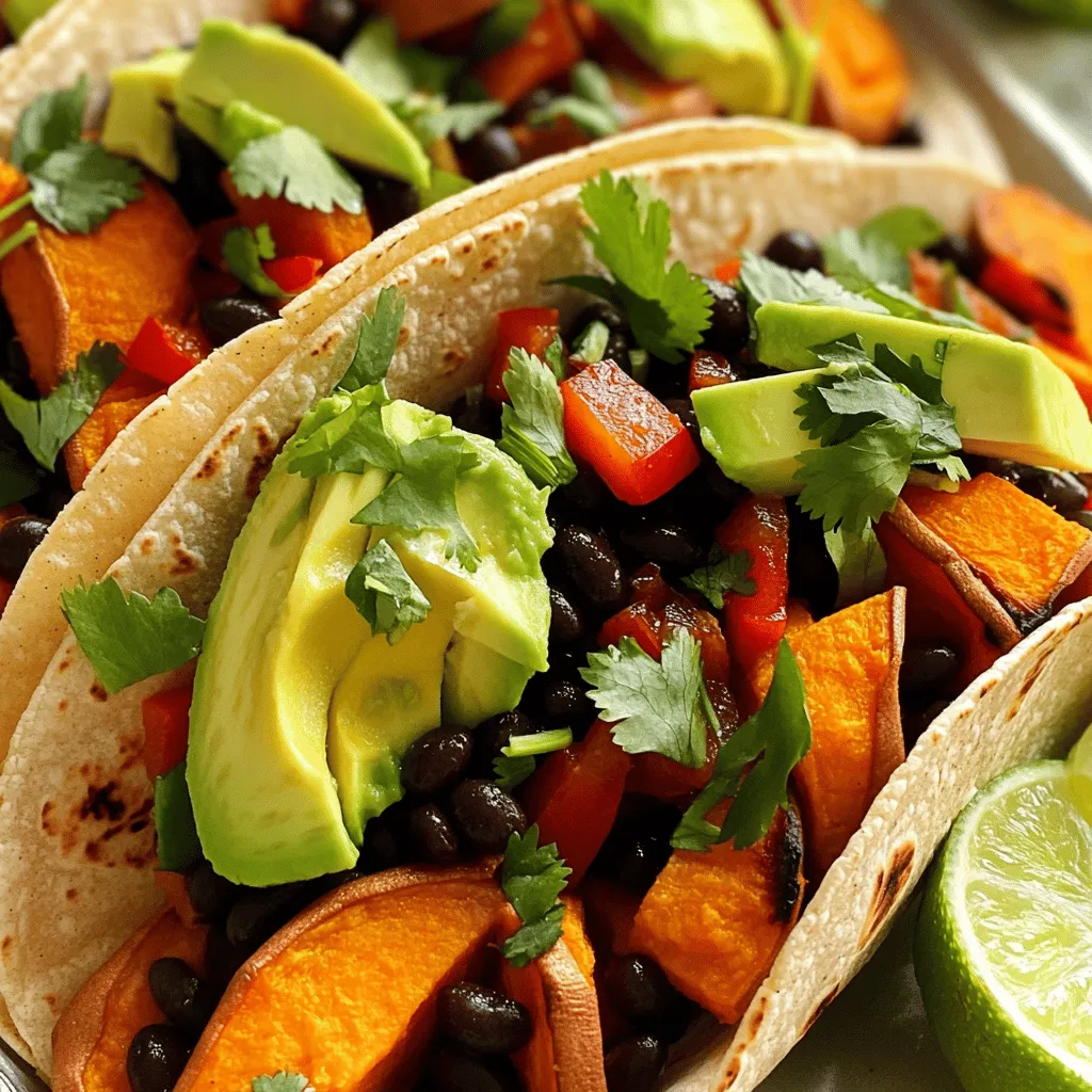 Für leckere Süßkartoffel-Schwarze-Bohnen-Tacos brauchst du folgende Hauptzutaten: - 2 mittelgroße Süßkartoffeln, geschält und gewürfelt - 1 Dose (425 g) schwarze Bohnen, abgetropft und abgespült - 1 rote Paprika, gewürfelt - 1 kleine rote Zwiebel, fein gehackt - 2 Knoblauchzehen, gehackt - 8 Maistortillas Diese Zutaten bringen einen guten Mix aus Süße und Herzhaftigkeit. Die Süßkartoffeln geben den Tacos eine cremige Textur. Die Bohnen fügen Proteine hinzu, was die Tacos sättigender macht. Die Gewürze und Öle sind essenziell für den Geschmack. Hier ist, was du brauchst: - 2 Esslöffel Olivenöl - 1 Teelöffel gemahlener Kreuzkümmel - 1 Teelöffel Chilipulver - Salz und Pfeffer nach Geschmack Das Olivenöl hilft, die Süßkartoffeln schön zu rösten. Kreuzkümmel und Chilipulver geben den Tacos eine würzige Note. Salz und Pfeffer bringen alles zusammen und heben die Aromen hervor. Um die Tacos zu vollenden, empfehle ich folgende Garnituren: - Avocadoscheiben - Frischer Koriander - Limettenspalten Die Avocadoscheiben sorgen für Cremigkeit. Frischer Koriander bringt einen frischen Geschmack. Limettenspalten geben den Tacos einen spritzigen Kick. Diese Zutaten machen die Tacos noch leckerer und schöner. Beginne mit zwei mittelgroßen Süßkartoffeln. Schäle sie und schneide sie in kleine Würfel. Gib die Süßkartoffeln in eine große Schüssel. Füge zwei Esslöffel Olivenöl, einen Teelöffel gemahlenen Kreuzkümmel, einen Teelöffel Chilipulver, sowie Salz und Pfeffer nach Geschmack hinzu. Mische alles gut. So sind die Würfel gleichmäßig bedeckt. Heize deinen Ofen auf 200°C vor. Lege die gewürfelten Süßkartoffeln auf ein Backblech. Verteile sie gleichmäßig, damit sie gut rösten. Röste die Süßkartoffeln für 25 bis 30 Minuten. Mische sie nach der Hälfte der Zeit um. Sie sollten zart und leicht karamellisiert sein. Erhitze eine Pfanne bei mittlerer Hitze. Füge eine fein gehackte kleine rote Zwiebel hinzu und brate sie für etwa 3 Minuten. Sie sollte weich werden. Dann gib zwei gehackte Knoblauchzehen und eine gewürfelte rote Paprika dazu. Brate alles weitere 3 bis 4 Minuten. Die Paprika wird weich und duftet lecker. Nun füge eine Dose schwarze Bohnen hinzu. Erwärme die Mischung für 2 bis 3 Minuten. Schmecke alles mit Salz und Pfeffer ab. Erwärme die Maistortillas in einer trockenen Pfanne oder Mikrowelle. Sie sollen geschmeidig sein. Nimm jede Tortilla und fülle sie mit der gerösteten Süßkartoffel- und Bohnenmischung. Garniere die Tacos mit Avocadoscheiben und frischem Koriander. Ein Spritzer Limettensaft bringt Frische. Arrangiere die Tacos schön auf einem Teller. Das macht sie auch optisch ansprechend. Um die besten Süßkartoffeln zu rösten, wähle frische, feste Kartoffeln. Schäle sie und schneide sie in gleichmäßige Würfel. Das sorgt für eine gleichmäßige Garzeit. Mische die Würfel mit Olivenöl und Gewürzen. Das hilft, den Geschmack zu intensivieren. Röste sie bei 200°C für 25-30 Minuten. Wende sie nach der Hälfte der Zeit, damit sie gleichmäßig bräunen. Wenn sie zart und leicht karamellisiert sind, sind sie perfekt. Du kannst die Tacos nach deinem Geschmack anpassen. Füge zum Beispiel frische Jalapeños für einen scharfen Kick hinzu. Oder probiere verschiedene Kräuter wie Thymian oder Oregano. Für mehr Textur kannst du geröstete Nüsse oder Samen einstreuen. Wenn du es cremiger magst, füge einen Klecks Joghurt oder Sauerrahm hinzu. Diese Variationen machen jedes Taco zu einem neuen Erlebnis. Um Tacos ohne Bruch zu bauen, erwärme die Maistortillas gut. Das macht sie geschmeidig und weniger brüchig. Fülle die Tortillas nicht zu voll, um ein Überlaufen zu vermeiden. Beginne mit einer Schicht gerösteter Süßkartoffeln, dann die Bohnenmischung. Verteile die Füllung in der Mitte und lasse Platz an den Rändern. Klappe die Tortilla vorsichtig zusammen, damit sie gut hält. So hast du leckere, stabile Tacos! {{image_4}} In diesem Rezept sind die Süßkartoffel-Schwarze-Bohnen-Tacos bereits vegan. Du kannst sie noch vielseitiger gestalten. Füge zum Beispiel geröstete Paprika oder Zucchini hinzu. Diese Gemüsesorten bringen Farbe und Geschmack. Du kannst auch frische Salsa oder Guacamole als Topping verwenden. Diese Optionen machen die Tacos noch schmackhafter und gesünder. Möchtest du glutenfrei essen? Nutze einfach glutenfreie Tortillas. Diese gibt es aus Reis oder Mais. Sie sind genauso lecker und passen gut zu den Tacos. Achte darauf, dass alle Zutaten, die du wählst, glutenfrei sind. So kannst du sicher sein, dass deine Tacos für jedermann geeignet sind. Für mehr Protein kannst du zusätzlich Quinoa oder Tofu verwenden. Koche die Quinoa separat und mische sie mit den Bohnen. Tofu kannst du würfeln und anbraten. Das gibt deinen Tacos einen extra Kick. Du kannst auch etwas Feta oder Käse hinzufügen, wenn du nicht vegan bist. Diese Optionen machen die Tacos nahrhafter und sättigender. Um die Reste der Süßkartoffel-Schwarze-Bohnen-Tacos gut zu lagern, solltest du sie in einem luftdichten Behälter aufbewahren. Lass die Tacos zuerst abkühlen, bevor du sie einpackst. So bleiben sie frisch und lecker. Du kannst sie bis zu drei Tage im Kühlschrank lagern. Für eine längere Haltbarkeit kannst du die Füllung auch einfrieren. Achte darauf, die Füllung gut zu verpacken, damit sie keinen Frostgeruch annimmt. Wenn du die Tacos wieder aufwärmen möchtest, gibt es einfache Wege. Du kannst die Reste in der Mikrowelle für etwa 1-2 Minuten erwärmen. Achte darauf, sie abzudecken, damit sie nicht austrocknen. Eine andere Methode ist, die Tacos in einer Pfanne auf mittlerer Hitze für 5-7 Minuten zu erwärmen. So bleiben sie knusprig und schmackhaft. Die frischen Zutaten haben unterschiedliche Haltbarkeiten. Süßkartoffeln können bei richtiger Lagerung bis zu zwei Wochen halten. Schwarze Bohnen in Dosen sind fast unbegrenzt haltbar, wenn sie ungeöffnet sind. Nach dem Öffnen sind sie im Kühlschrank etwa drei bis vier Tage haltbar. Achte immer auf das Haltbarkeitsdatum der Zutaten, um die beste Frische zu garantieren. Ja, du kannst Süßkartoffeln im Voraus zubereiten. Du kannst sie schälen und würfeln. Bewahre die gewürfelten Süßkartoffeln in einem luftdichten Behälter im Kühlschrank auf. So bleiben sie frisch. Du kannst sie auch schon rösten. In diesem Fall solltest du sie abkühlen lassen und dann im Kühlschrank lagern. Auf diese Weise sparst du Zeit, wenn du die Tacos machst. Die Tacos kannst du ganz nach deinem Geschmack belegen. Beginne mit der gerösteten Süßkartoffel und der schwarzen Bohnen-Mischung. Dann füge frische Avocadoscheiben hinzu. Ein Spritzer Limettensaft gibt einen tollen Geschmack. Du kannst auch frischen Koriander darüber streuen. Probiere auch verschiedene Salsas oder scharfe Soßen aus. So machst du die Tacos noch leckerer! Zu diesen Tacos passen viele Beilagen. Eine einfache Guacamole ist eine gute Wahl. Auch ein frischer Salat mit Koriander und Limette ergänzt die Tacos. Du kannst auch Reis oder Quinoa servieren. Diese Beilagen sind nahrhaft und lecker. Für einen kleinen Crunch kannst du Tortilla-Chips mit Salsa reichen. So wird dein Essen noch bunter und interessanter! Diese Tacos aus Süßkartoffeln und schwarzen Bohnen sind einfach und lecker. Wir haben die Hauptzutaten, Gewürze und Beilagen besprochen. Eine Schritt-für-Schritt-Anleitung hilft dir, sie mühelos zuzubereiten. Tipps für perfekte Tacos zeigen, wie du sie nach deinem Geschmack anpassen kannst. Außerdem erfährst du, wie du Reste richtig lagerst. Diese Tacos sind vielseitig und können je nach Wunsch variiert werden. Probiere sie aus und entdecke eine gesunde und schmackhafte Mahlzeit für jeden Tag!