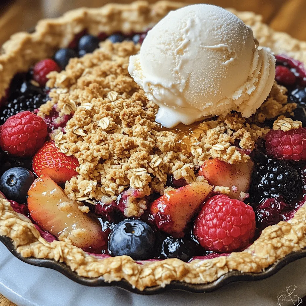 Für einen köstlichen Mixed Berry Crumble benötigst du: - 2 Tassen gemischte Beeren (Erdbeeren, Blaubeeren, Himbeeren, Brombeeren) - 1 Esslöffel Zitronensaft - 1 Esslöffel Honig oder Ahornsirup - 1 Tasse Haferflocken - ½ Tasse Weizenmehl - ½ Tasse brauner Zucker - 1 Teelöffel Zimt - ½ Tasse kalte, ungesalzene Butter, gewürfelt - Eine Prise Salz Achte darauf, frische Beeren auszuwählen. Sie sollten fest und saftig sein. Vermeide Beeren mit Druckstellen oder Schimmel. Wenn du gefrorene Beeren verwendest, lasse sie vorher auftauen. Dies macht sie weicher und süßer. Mische verschiedene Beeren für mehr Geschmack. Jede Beere bringt ihre eigene Süße und Textur mit. Du kannst den Zucker reduzieren oder ersetzen. Versuche, Agavendicksaft oder Kokoszucker zu verwenden. Diese Optionen sind oft gesünder. Für eine glutenfreie Version benutze Mandelmehl oder glutenfreie Haferflocken. Statt Butter kannst du auch Kokosöl nehmen. Dies gibt deinem Crumble einen neuen Geschmack. Zuerst heizen wir den Ofen auf 175 °C vor. Diese Temperatur sorgt für eine perfekte Bräunung. Fetten Sie eine 23 cm große Tortenform leicht ein. Das hilft, den Crumble später einfach herauszunehmen. In einer großen Schüssel mischen Sie die gemischten Beeren. Sie können Erdbeeren, Blaubeeren, Himbeeren und Brombeeren verwenden. Fügen Sie den Zitronensaft und den Honig oder Ahornsirup hinzu. Rühren Sie vorsichtig um. Ziel ist es, die Beeren gut zu überziehen. Gießen Sie die Mischung in die vorbereitete Backform. Nehmen Sie eine separate Schüssel. Mischen Sie die Haferflocken, das Weizenmehl, den braunen Zucker, den Zimt und eine Prise Salz gut. Schneiden Sie die kalte Butter in kleine Stücke. Fügen Sie die Butter zur Haferflocken-Mischung hinzu. Arbeiten Sie die Butter mit Ihren Fingern oder einem Teigmischer ein. Die Mischung sollte die Textur von groben Krümeln annehmen. Streuen Sie die Mischung gleichmäßig über die Beeren in der Backform. Jetzt können Sie alles im Ofen backen. Lassen Sie den Crumble 30 bis 35 Minuten backen. Die Oberseite sollte goldbraun sein und die Beeren blubbern. Nehmen Sie die Form aus dem Ofen. Lassen Sie den Crumble etwa 10 Minuten abkühlen, bevor Sie ihn servieren. Einige Fehler können den Mixed Berry Crumble verderben. Ein häufiger Fehler ist, die Beeren zu lange zu kochen. Dies kann dazu führen, dass die Beeren zu weich werden. Vermeide auch, die Butter zu warm zu machen. Sie sollte kalt sein. So bleibt die Krümelschicht knusprig. Zu viel Zucker kann das Dessert auch zu süß machen. Achte darauf, die richtige Menge zu verwenden. Die perfekte Konsistenz kommt durch die richtige Mischung. Wenn du die Haferflocken und die Butter vermengst, arbeite schnell. Die Butter sollte in kleinen Stücken bleiben. Du willst eine krümelige Textur, nicht einen Teig. Wenn es zu feucht ist, füge etwas mehr Mehl hinzu. Wenn es zu trocken ist, gib einen kleinen Schuss Wasser dazu. Gefrorene Beeren sind eine gute Wahl. Sie sind oft günstig und immer verfügbar. Achte darauf, sie vorher nicht aufzutauen. Das lässt den Crumble matschig werden. Verwende sie direkt aus dem Gefrierfach. Dies hilft, die Frische und den Geschmack zu bewahren. Du kannst auch die Backzeit um einige Minuten verlängern, um sicherzustellen, dass sie gut durchgegart sind. {{image_4}} Wenn du glutenfrei leben möchtest, gibt es gute Tipps für deinen Mixed Berry Crumble. Ersetze das Weizenmehl durch glutenfreies Mehl. Reismehl oder Mandelmehl sind tolle Alternativen. Du kannst auch Haferflocken verwenden, die als glutenfrei gekennzeichnet sind. Achte darauf, dass alles sicher ist und keine Spuren von Gluten enthält. So kannst du den Crumble genießen, ohne auf den Geschmack zu verzichten. Saisonale Früchte machen deinen Crumble besonders. Im Sommer passen frische Pfirsiche oder Aprikosen gut dazu. Im Herbst kannst du Äpfel oder Birnen nutzen. Diese Früchte bringen eine neue Note. Im Winter sind gefrorene Beeren eine gute Wahl. Sie sind praktisch und behalten ihren Geschmack. Du kannst auch verschiedene Beeren mischen, um den Crumble abwechslungsreich zu gestalten. Du kannst viele Früchte in deinen Crumble packen. Neben den Beeren sind Kirschen und Trauben lecker. Auch Ananas oder Mango bringen einen tropischen Geschmack. Wenn du experimentieren magst, probiere auch exotische Früchte wie Passionsfrucht oder Kiwi. Denk daran, die Süße anzupassen, je nach Frucht, die du verwendest. So bleibt der Crumble immer köstlich und spannend. Um Mixed Berry Crumble richtig zu lagern, lassen Sie ihn zuerst abkühlen. Schieben Sie den Crumble dann in einen luftdichten Behälter. So bleibt er frisch und lecker. Lagern Sie ihn im Kühlschrank, wo er bis zu drei Tage hält. Vermeiden Sie es, ihn bei Raumtemperatur zu lassen. Das führt zu einem matschigen Ergebnis. Falls Sie mehr Crumble gemacht haben, frieren Sie ihn ein. Lassen Sie den Crumble zuerst vollständig abkühlen. Teilen Sie ihn in Portionen. Wickeln Sie jede Portion in Frischhaltefolie ein. Legen Sie diese in einen gefrierfesten Behälter. So bleibt der Crumble bis zu drei Monate haltbar. Zum Auftauen legen Sie ihn einfach über Nacht in den Kühlschrank. Um den Crumble wieder warm zu machen, heizen Sie den Ofen auf 180 °C vor. Legen Sie den Crumble in eine Auflaufform. Decken Sie die Form locker mit Folie ab, um ein Austrocknen zu vermeiden. Backen Sie den Crumble für etwa 15-20 Minuten. So wird er schön warm und die Kruste bleibt knusprig. Für einen extra Kick, servieren Sie ihn mit Vanilleeis oder Sahne. Mixed Berry Crumble bleibt frisch für etwa drei Tage im Kühlschrank. Lagern Sie ihn in einem luftdichten Behälter. So bleibt der Crumble knusprig. Wenn Sie ihn länger aufbewahren möchten, frieren Sie ihn ein. Im Gefrierfach hält er bis zu drei Monate. Ja, Sie können den braunen Zucker durch Kokosblütenzucker oder Honig ersetzen. Diese Alternativen geben einen besonderen Geschmack. Experimentieren Sie mit verschiedenen Zuckern, um den perfekten Crumble für Ihren Gaumen zu finden. Traditionell enthält Mixed Berry Crumble Butter, was ihn nicht vegan macht. Um ihn vegan zu machen, ersetzen Sie die Butter durch pflanzliche Margarine oder Kokosöl. So bleibt der köstliche Geschmack und das Dessert wird für alle geeignet. Mixed Berry Crumble ist einfach zu machen und echt lecker. Du hast gelernt, welche Zutaten du brauchst und wie man die besten Beeren auswählt. Schritt für Schritt hast du die Zubereitung durchlaufen und nützliche Tipps entdeckt. Denk daran, dass Variationen deinen Crumble noch interessanter machen können. Bei der Lagerung ist es wichtig, dass du die Tipps befolgst, um die Frische zu bewahren. Jetzt kannst du deinen eigenen Mixed Berry Crumble zubereiten und genießen!