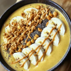 Die Hauptzutaten sind einfach und lecker. Du brauchst: - 2 reife Bananen, gefroren - 1 Tasse ungesüßte Mandelmilch (oder Milch deiner Wahl) - 3 Esslöffel Erdnussbutter - 1 Esslöffel Honig oder Ahornsirup (optional) - 1/2 Teelöffel Vanilleextrakt - 1/4 Teelöffel Zimt Diese Zutaten machen die Basis für die cremige und nahrhafte Smoothie-Bowl. Die gefrorenen Bananen geben eine kühle und dicke Konsistenz. Erdnussbutter sorgt für einen nussigen Geschmack und gesunde Fette. Toppings bringen den besonderen Genuss. Hier sind meine Favoriten: - 1/4 Tasse Granola - Frisch geschnittene Bananenscheiben - Gehackte Erdnüsse - Eine Prise Chiasamen - Ein Spritzer zusätzliche Erdnussbutter Diese Toppings fügen Textur und zusätzlichen Geschmack hinzu. Granola bringt Knusprigkeit, während frische Bananen einen süßen Biss bieten. Chiasamen sind ein toller Nährstoffbooster. Wenn du etwas anderes probieren willst, sind hier einige Ersatzstoffe: - Verwende Kokosmilch anstelle von Mandelmilch für einen tropischen Geschmack. - Ersetze Erdnussbutter durch Mandel- oder Cashewbutter für Abwechslung. - Statt Honig kannst du Agavendicksaft verwenden, wenn du vegan bleiben möchtest. Diese Alternativen halten die Smoothie-Bowl spannend und lecker. Experimentiere mit dem, was dir schmeckt! Um die Smoothie-Bowl zu machen, beginne mit den Zutaten. Du brauchst: - 2 reife Bananen, gefroren - 1 Tasse ungesüßte Mandelmilch - 3 Esslöffel Erdnussbutter - 1 Esslöffel Honig oder Ahornsirup (optional) - 1/2 Teelöffel Vanilleextrakt - 1/4 Teelöffel Zimt - Toppings: - 1/4 Tasse Granola - Frisch geschnittene Bananenscheiben - Gehackte Erdnüsse - Eine Prise Chiasamen - Ein Spritzer zusätzliche Erdnussbutter Schneide die gefrorenen Bananen in Stücke. Dies macht das Mixen leichter. Stelle sicher, dass alle Zutaten bereit sind, bevor du anfängst. Gib die geschnittenen Bananen in den Mixer. Gieße die Mandelmilch darüber. Füge dann die Erdnussbutter, den Honig, den Vanilleextrakt und den Zimt hinzu. Mixe alles auf hoher Geschwindigkeit. Stoppe zwischendurch, um die Seiten des Mixers abzuschaben. Mixe, bis die Mischung glatt und cremig ist. Probiere die Mischung und passe die Süße nach deinem Geschmack an. Wenn du mehr Honig oder Ahornsirup magst, gib es jetzt dazu und mixe kurz weiter. Gieße die fertige Smoothie-Mischung in eine Schüssel. Jetzt kommt der spaßige Teil: das Anrichten! Garniere die Oberfläche mit frischen Bananenscheiben, Granola, gehackten Erdnüssen und einer Prise Chiasamen. Diese Toppings geben der Bowl Textur und Knusprigkeit. Träufle zum Schluss etwas Erdnussbutter über die Toppings. So erhält die Bowl einen extra nussigen Geschmack. Jetzt ist deine Erdnussbutter-Bananen-Smoothie-Bowl fertig und sieht toll aus! Um deine Smoothie-Bowl noch cremiger zu machen, kannst du die gefrorenen Bananen länger einfrieren. Eine gute Mischung ist wichtig. Achte darauf, dass du die Zutaten gut pürierst. Das macht die Textur wunderbar glatt. Füge auch etwas mehr Mandelmilch hinzu, wenn es zu dick ist. Diese Smoothie-Bowl ist perfekt für Meal Prep. Du kannst die Zutaten im Voraus vorbereiten. Schneide die Bananen und friere sie ein. Mische die trockenen Zutaten wie Granola und Nüsse in einem Behälter. So hast du alles bereit, wenn du es brauchst. Einfach die gefrorenen Bananen mit der Milch und Erdnussbutter mixen, und schon hast du ein schnelles Frühstück. Um mehr Geschmack hinzuzufügen, probiere andere Toppings. Frische Beeren, Kokosraspeln oder sogar Schokoladenstückchen sind lecker. Für zusätzlich Nährstoffe sind Chiasamen oder Leinsamen toll. Diese kleinen Samen bringen Omega-3-Fettsäuren mit. Du kannst auch einen Löffel Proteinpulver dazugeben, um es sättigender zu machen. {{image_4}} Für eine schokoladige Note kannst du Kakaopulver hinzufügen. Verwende zwei Esslöffel ungesüßtes Kakaopulver. Das kombiniert perfekt mit der Erdnussbutter. Es ergibt eine leckere, süße Mischung. Du kannst auch Schokoladenstückchen als Topping nutzen. Das macht die Bowl noch verlockender. Wenn du vegan leben möchtest, ist das einfach! Ersetze die Milch durch pflanzliche Alternativen. Mandelmilch funktioniert gut, aber auch Hafer- oder Sojamilch sind toll. Verwende Ahornsirup anstelle von Honig. So bleibt die Bowl zu 100 Prozent pflanzlich. Du kannst auch andere Früchte hinzufügen. Erdbeeren, Himbeeren oder sogar Mangos passen gut. Sie bringen frische Aromen in die Bowl. Wenn du mehr Geschmack möchtest, probiere einen Hauch von Kokosnuss. Geraspelte Kokosnuss als Topping macht alles noch besser. Experimentiere mit verschiedenen Kombinationen! Die Erdnussbutter-Bananen-Smoothie-Bowl bleibt frisch, wenn du sie richtig lagerst. In einem verschlossenen Behälter hält sie sich bis zu zwei Tage im Kühlschrank. Der Geschmack bleibt gut, aber die Textur kann sich leicht verändern. Achte darauf, dass sie nicht länger als zwei Tage bleibt, da die Bananen braun werden können. Um Reste richtig zu lagern, benutze einen luftdichten Behälter. Fülle die Smoothie-Bowl nicht zu voll, damit sie atmen kann. Decke die Bowl mit Frischhaltefolie ab, um Oxidation zu vermeiden. Wenn du die Bowl länger aufbewahren willst, lagere die Toppings separat. So bleibt alles frisch und knusprig. Du kannst die Zutaten auch einfrieren. Teile die gefrorenen Bananen in Portionen auf und lege sie in einen Gefrierbeutel. So sind sie immer bereit für deine nächste Smoothie-Bowl. Wenn du die ganze Bowl einfrieren willst, tue dies in einem gefrierfesten Behälter. Achte darauf, die Bowl vor dem Essen langsam im Kühlschrank aufzutauen. So bleibt der Geschmack optimal erhalten. Eine Erdnussbutter-Bananen-Smoothie-Bowl hat etwa 350 bis 450 Kalorien, je nach Zutaten. Die gefrorenen Bananen liefern natürliche Süße und Ballaststoffe. Erdnussbutter fügt gesunde Fette und Proteine hinzu. Granola als Topping kann die Kalorienzahl erhöhen. Schauen Sie auf die Portionsgröße, um die Kalorien zu steuern. Ja, du kannst Erdnussbutter ersetzen. Mandelbutter ist eine gute Option. Cashewbutter hat einen milden Geschmack. Sonnenblumenbutter ist eine tolle Wahl für Allergiker. Alle diese Optionen bieten eine ähnliche Cremigkeit und Textur. Achte darauf, die Konsistenz und den Geschmack der Smoothie-Bowl zu testen. Ja, die Smoothie-Bowl ist perfekt für Kinder! Sie ist nahrhaft und lecker. Kinder lieben die Süße der Bananen und die Cremigkeit der Erdnussbutter. Du kannst die Süße mit Honig anpassen. Mit bunten Toppings wird die Bowl noch ansprechender. Es ist eine großartige Möglichkeit, gesunde Zutaten in die Ernährung der Kinder einzuführen. Die Erdnussbutter-Bananen-Smoothie-Bowl ist einfach und lecker. Wir haben die besten Zutaten, Toppings und Ersatzstoffe besprochen. Mit der Schritt-für-Schritt-Anleitung kannst du sie leicht zubereiten. Tipps wie die cremigere Konsistenz verbessern dein Ergebnis. Variationen bringen neuen Schwung in dein Rezept. Außerdem hast du gelernt, wie man Reste lagert. Diese Smoothie-Bowl ist nicht nur gesund, sondern auch perfekt für alle, sogar für Kinder! Genieß deine Kreation und probiere verschiedene Kombinationen aus.