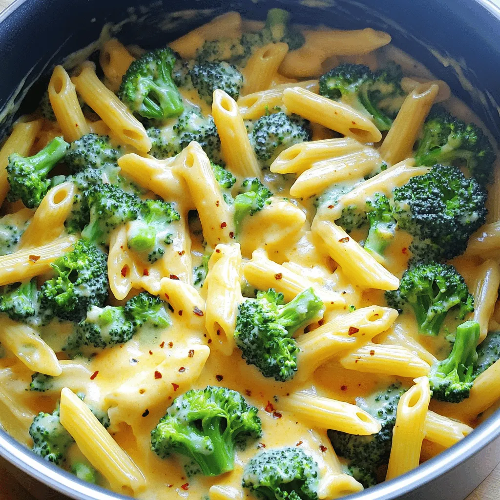 Für die One-Pot Creamy Broccoli Cheddar Pasta brauchst du: - 340 g Pasta (z. B. Penne oder Rotini) - 1 Esslöffel Olivenöl - 3 Tassen Brokkoliröschen - 960 ml Gemüsebrühe - 240 ml Milch (oder eine pflanzliche Alternative) - 200 g geriebener scharfer Cheddar-Käse - 30 g geriebener Parmesan-Käse Diese Zutaten sind die Basis für ein einfaches und leckeres Gericht. Die Pasta verbindet sich wunderbar mit dem Brokkoli und der Käsesauce. Brokkoli bringt gesunde Nährstoffe und eine schöne Farbe ins Spiel. Die Gewürze machen den Geschmack lebendig. Du benötigst: - 1 Teelöffel Knoblauchpulver - 1 Teelöffel Zwiebelpulver - Salz und Pfeffer nach Geschmack - Zerstoßene rote Pfefferflocken (optional) Knoblauchpulver und Zwiebelpulver geben Tiefe. Salz und Pfeffer bringen die Aromen zusammen. Wenn du es gerne scharf magst, füge zerstoßene rote Pfefferflocken hinzu. Sie geben einen kleinen Kick. Du kannst das Rezept anpassen. Hier sind einige Ideen: - Füge mehr Gemüse hinzu, wie Karotten oder Erbsen. - Verwende verschiedene Käsesorten, um den Geschmack zu ändern. - Probiere frische Kräuter wie Petersilie oder Basilikum für einen frischen Touch. Diese Tipps helfen dir, das Gericht zu variieren und deinem Geschmack anzupassen. Lass deiner Kreativität freien Lauf und genieße die Vielfalt! Zuerst erhitzt du das Olivenöl in einem großen Topf. Ich empfehle, die Hitze auf mittlere Stufe zu stellen. Danach gibst du die Brokkoliröschen in den Topf. Brate sie etwa 3-4 Minuten lang. Sie sollen leuchtend grün werden. Das bringt einen tollen Geschmack. Jetzt ist es Zeit, die Pasta hinzuzufügen. Du kannst Penne oder Rotini verwenden. Beide passen gut zur Sauce. Jetzt ist der große Moment da! Gib die Gemüsebrühe und die Milch in den Topf. Füge das Knoblauchpulver und Zwiebelpulver hinzu. Vergiss nicht, Salz und Pfeffer nach deinem Geschmack zu geben. Rühre alles gut um. Achte darauf, dass sich die Zutaten gleichmäßig vermischen. Erhöhe jetzt die Hitze auf hoch und bringe die Mischung zum Kochen. Sobald es kocht, reduziere die Hitze und decke den Topf ab. Lass es 10-12 Minuten köcheln, während du manchmal umrührst. Die Pasta sollte al dente sein, und die Flüssigkeit wird größtenteils aufgesogen. Nimm den Topf jetzt vom Herd. Füge den geriebenen Cheddar und den Parmesan hinzu. Rühre alles gut um, bis der Käse schmilzt. Die Sauce wird dadurch schön cremig. Wenn du es scharf magst, streue zerstoßene rote Pfefferflocken darüber. Serviere das Gericht sofort. Genieße die reichhaltige, cremige Textur des Gerichts. Die Konsistenz ist der Schlüssel zu einem tollen Gericht. Um die Sauce cremig zu halten, ist es wichtig, die richtige Menge Flüssigkeit zu verwenden. Achte darauf, dass die Pasta die Brühe gut aufnimmt. Wenn die Sauce zu dick wird, füge einfach etwas mehr Milch oder Brühe hinzu. Rühre die Pasta gut um, damit sie gleichmäßig kocht und nicht am Boden festklebt. Jeder hat unterschiedliche Vorlieben. Du kannst das Rezept leicht anpassen. Wenn du scharfen Geschmack magst, füge mehr zerstoßene rote Pfefferflocken hinzu. Für eine mildere Version kannst du weniger Gewürze verwenden. Auch das Gemüse kann variieren. Zucchini oder Karotten passen gut zu diesem Gericht. Lass deiner Kreativität freien Lauf! Gutes Zeitmanagement macht das Kochen einfacher. Bereite alle Zutaten vorher vor. Das spart Zeit, wenn du mit dem Kochen beginnst. Während die Pasta kocht, kannst du den Tisch decken oder Salat zubereiten. So bleibt alles frisch und lecker. Plane etwa 25 Minuten für die gesamte Zubereitung ein. Das Gericht ist schnell fertig und schmeckt toll! {{image_4}} Wenn du eine vegetarische oder vegane Option suchst, kannst du die Milch durch pflanzliche Milch ersetzen. Mandel-, Soja- oder Hafermilch sind tolle Alternativen. Der Käse kann ebenfalls weggelassen oder durch veganen Käse ersetzt werden. So bleibt das Gericht lecker und passt zu deinem Lebensstil. Um das Gericht nahrhafter zu machen, füge Proteinquellen hinzu. Hähnchenbrust oder Tofu sind hervorragende Optionen. Einfach in Würfel schneiden und zusammen mit dem Brokkoli anbraten. Du kannst auch Kichererbsen oder schwarze Bohnen für eine pflanzliche Proteinquelle verwenden. Diese Zutaten machen die Pasta sättigender und gesünder. Experimentiere mit verschiedenen Käsesorten, um neue Geschmäcker zu entdecken. Gouda oder Mozzarella können dem Gericht eine andere Note geben. Für einen intensiveren Geschmack kannst du auch Blauschimmelkäse verwenden. Jede Käsesorte bringt ihre eigene Cremigkeit und Tiefe in dieses Gericht. Um deine One-Pot Creamy Broccoli Cheddar Pasta richtig zu lagern, lass sie zuerst abkühlen. Danach füllst du die Reste in einen luftdichten Behälter. So bleibt die Frische länger erhalten. Du kannst die Pasta im Kühlschrank oder Gefrierschrank lagern. Wenn du den Kühlschrank wählst, verwende einen Behälter mit festem Deckel. Wenn du die Reste aufwärmst, verwende einen Topf oder die Mikrowelle. Für den Topf erhitzt du die Pasta bei niedriger Hitze. Füge etwas Milch oder Brühe hinzu, um die Sauce cremig zu halten. In der Mikrowelle kannst du die Pasta in einem mikrowellengeeigneten Behälter erhitzen. Decke sie ab, damit sie nicht austrocknet. Im Kühlschrank bleibt die Pasta 3 bis 5 Tage frisch. Wenn du sie länger aufbewahren möchtest, friere sie ein. Im Gefrierschrank hält sie bis zu 3 Monate. Achte darauf, die Pasta in Portionen einzufrieren. So kannst du immer eine kleine Menge auftauen, wenn du Lust auf ein schnelles Gericht hast. Ja, du kannst die Pasta ohne Brokkoli machen. Du kannst das Gemüse ganz weglassen oder durch anderes Gemüse ersetzen. Zucchini, Spinat oder Erbsen passen gut zu dieser Pasta. Sie bringen frische Aromen und Farbe ins Gericht. Wenn du kein Gemüse magst, kannst du auch mehr Käse verwenden. Das macht die Pasta auch sehr lecker. Um die Sauce cremiger zu machen, kannst du mehr Käse hinzufügen. Probiere zusätzlich Frischkäse oder Sahne. Diese Zutaten machen die Sauce reichhaltiger. Du kannst auch weniger Gemüsebrühe verwenden, damit die Sauce dicker wird. Achte darauf, dass du die Mischung gut umrührst, damit alles gleichmäßig cremig wird. Zu dieser Pasta passen viele Beilagen gut. Ein einfacher grüner Salat ist leicht und frisch. Du kannst auch knuspriges Brot oder Baguette dazu reichen. Wenn du etwas mehr willst, sind gegrillte Hähnchenstücke oder Garnelen eine gute Wahl. Diese Beilagen ergänzen die Pasta perfekt und machen das Essen noch besser. Die One-Pot Pasta ist einfach zuzubereiten und macht Spaß. Wir haben die Hauptzutaten, Gewürze und Tipps für bessere Ergebnisse besprochen. Die Schritt-für-Schritt-Anleitung hilft beim Kochen, und die Variationen bieten viele Optionen für jeden Geschmack. Zudem habe ich erklärt, wie du Reste richtig lagerst und aufwärmst. Du kannst die Pasta nach deinem Wunsch anpassen. Probiere verschiedene Zutaten und genieße das Kochen!