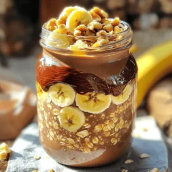 - 1 Tasse Haferflocken (zart) - 1 Tasse Mandeldrink oder Milch - 2 Esslöffel Nutella Die Hauptzutaten machen den Kern dieses Rezepts aus. Haferflocken sind nahrhaft und füllen dich. Mandeldrink oder Milch sorgen für eine cremige Basis. Nutella bringt die süße, schokoladige Note, die wir alle lieben. - 1 Esslöffel Chiasamen - 1 reife Banane, in Scheiben geschnitten - 1 Esslöffel Honig (nach Geschmack, optional) Die Zusatzzutaten sind wichtig für den extra Kick. Chiasamen fügen Ballaststoffe hinzu und helfen, die Mischung zu binden. Die Banane bringt Frische und Süße. Honig ist eine tolle Wahl, wenn du es süßer magst. - Gehackte Walnüsse - Weitere Bananenscheiben Die Dekoration macht das Frühstück besonders. Gehackte Walnüsse geben einen schönen Crunch. Zusätzliche Bananenscheiben sehen nicht nur gut aus, sondern schmecken auch lecker. Nehmen Sie eine mittelgroße Schüssel oder ein Einmachglas. Beginnen Sie mit 1 Tasse Haferflocken. Gießen Sie 1 Tasse Mandeldrink oder Ihre Lieblingsmilch hinzu. Rühren Sie gut um, damit die Haferflocken gleichmäßig benetzt werden. Fügen Sie 1 Esslöffel Chiasamen und eine Prise Salz hinzu. Diese Zutaten helfen, die Oats schön cremig zu machen. Jetzt kommt der beste Teil! Geben Sie 2 Esslöffel Nutella in die Mischung. Rühren Sie diese gut ein, bis sie sich ganz mit der Hafer Mischung verbindet. Es sollte eine cremige, schokoladige Basis entstehen. Nehmen Sie dann eine reife Banane und schneiden Sie sie in Scheiben. Fügen Sie die Bananenscheiben vorsichtig hinzu. Falten Sie sie sanft ein, um das Zerdrücken der Banane zu vermeiden. Decken Sie die Schüssel oder das Glas fest ab. Stellen Sie es über Nacht in den Kühlschrank. Lassen Sie die Mischung mindestens 4 Stunden quellen. Am Morgen sind die Haferflocken weich und bereit für den Genuss. Rühren Sie die Overnight Oats gut um. Wenn sie Ihnen zu dick erscheinen, fügen Sie einfach einen Schuss Mandeldrink hinzu. - Wählen Sie hochwertige Haferflocken. Zarte Haferflocken sorgen für eine bessere Textur. - Achten Sie auf das richtige Verhältnis zwischen Flüssigkeit und Haferflocken. Eine Tasse Flüssigkeit für eine Tasse Haferflocken ist ideal. - Fügen Sie Honig nach Geschmack hinzu. So machen Sie die Mischung süßer. - Alternativen wie Agavendicksaft oder Stevia sind ebenfalls gut. Diese Süßungsmittel passen gut zu dieser Mischung. - Passen Sie die Konsistenz der Overnight Oats an. Fügen Sie mehr Flüssigkeit hinzu, wenn sie zu dick sind. - Für eine cremigere Mischung können Sie mehr Nutella oder Mandeldrink verwenden. Das gibt einen reicheren Geschmack. {{image_4}} Füge Mandeln oder Haselnüsse zu deinen Overnight Oats hinzu. Diese Nüsse geben einen tollen Crunch und viel Geschmack. Du kannst sie ganz lassen oder grob hacken. Wenn du nach einer anderen Süße suchst, probiere Erdnussbutter. Sie passt gut zu Nutella und gibt deinem Frühstück eine neue Note. Du kannst auch andere Obstsorten integrieren. Beeren wie Erdbeeren oder Heidelbeeren sind frisch und lecker. Diese Früchte geben deinen Oats eine fruchtige Süße. Wenn du gefrorene Früchte verwendest, ist das einfach und schnell. Gefrorene Früchte sind oft günstiger und halten länger. Sie geben einen tollen kalten Effekt in den Overnight Oats. Für vegane Overnight Oats wähle pflanzenbasierte Milchalternativen wie Hafermilch oder Sojamilch. Diese sind reichhaltig und cremig. Außerdem kannst du zuckerfreie Nutella-Alternativen verwenden. So kannst du deinen Genuss ohne Zucker verbessern. Diese Optionen machen das Rezept für alle zugänglich. Die Haltbarkeit der Overnight Oats liegt bei etwa drei Tagen im Kühlschrank. Das ist perfekt, wenn du für die Woche vorbereiten möchtest. Achte darauf, sie in einem luftdichten Behälter zu lagern. So bleiben sie frisch und lecker. Tipps zur richtigen Aufbewahrung: Verwende ein Einmachglas oder eine Schüssel mit Deckel. Stelle sicher, dass die Mischung nicht mit Luft in Berührung kommt. Das hilft, die Aromen zu bewahren. Du kannst die Mischung auch einfrieren, wenn du sie länger aufbewahren möchtest. Bereite die Overnight Oats wie gewohnt vor, aber lasse die Toppings weg. Vorbereitungen zum Einfrieren: Fülle die Mischung in einen gefriergeeigneten Behälter. Lasse etwas Platz, da die Oats beim Gefrieren expandieren. Auftau- und Verzehrtipps: Nimm die Oats einfach einen Tag vorher aus dem Gefrierfach. Lass sie im Kühlschrank auftauen. Wenn sie zu dick sind, füge etwas Mandeldrink hinzu, bevor du sie genießt. Einmachgläser sind ideal für die Aufbewahrung. Sie helfen dir, die Portionen zu kontrollieren. Außerdem sehen die Oats in den Gläsern schön aus. Portionsgrößen und -anpassungen: Jede Portion ist etwa für eine Person gedacht. Du kannst die Menge leicht verdoppeln oder halbieren, je nach Bedarf. So hast du immer genug für dich oder deine Familie. Die Overnight Oats halten sich gut im Kühlschrank für bis zu fünf Tage. Das ist perfekt für eine schnelle Frühstücksoption. Achten Sie darauf, die Mischung in einem luftdichten Behälter aufzubewahren. So bleibt sie frisch und lecker. Mit der Zeit werden die Haferflocken weicher und die Aromen intensiver. Wer mag, kann sie auch in Portionen aufteilen. Ja, die Rezeptur ist sehr flexibel! Sie können die Banane durch andere Früchte ersetzen, wie Äpfel oder Beeren. Wenn Sie Nutella nicht mögen, probieren Sie Erdnussbutter oder Mandelmus. Auch die Süße können Sie anpassen. Verwenden Sie mehr Honig oder einen anderen Süßstoff nach Wahl. So kreieren Sie Ihr persönliches Frühstück, das Ihnen am besten schmeckt. Ja, das ist möglich! Chiasamen geben der Mischung eine besondere Konsistenz. Wenn Sie sie weglassen, wird die Textur etwas weniger cremig. Sie können stattdessen gemahlene Leinsamen oder sogar mehr Haferflocken verwenden. Achten Sie darauf, die Flüssigkeitsmenge leicht zu erhöhen, um die richtige Konsistenz zu erreichen. So bleibt Ihr Frühstück dennoch lecker und nahrhaft. In diesem Artikel haben wir die wichtigsten Zutaten für Overnight Oats besprochen. Sie bestehen aus Haferflocken, Flüssigkeit und Nutella, mit köstlichen Zusätzen wie Chiasamen und Banane. Wir haben auch gezeigt, wie man diese Mischung zubereitet und einige nützliche Tipps gegeben, um die beste Textur zu erreichen. Variationen machen das Rezept noch spannender. Denke daran, die Oats im Kühlschrank zu lagern, um Frische zu sichern. Mit den richtigen Zutaten und Methoden kannst du dein Frühstück einfach und lecker gestalten.