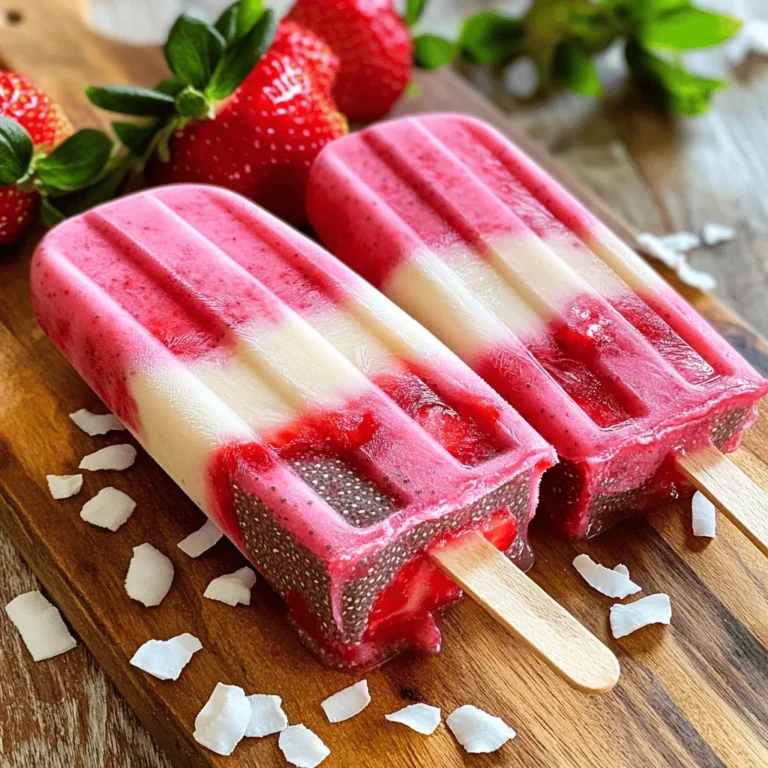 - 2 Tassen frische Erdbeeren - 1 Dose Kokosmilch (400 ml) Die Hauptzutaten sind einfach zu finden und bieten viel Geschmack. Frische Erdbeeren bringen eine süße und fruchtige Note. Achte darauf, dass die Erdbeeren reif sind, um den besten Geschmack zu erzielen. Die Kokosmilch sorgt für eine cremige Textur und einen tropischen Flair. Sie kann auch gesund sein, wenn du die richtige Variante wählst. - 1/4 Tasse Honig oder Ahornsirup - 1 Teelöffel Vanilleextrakt - Eine Prise Salz Für die Süße kannst du Honig oder Ahornsirup verwenden. Beide haben ihren eigenen Geschmack. Vanilleextrakt fügt eine zusätzliche Tiefe hinzu. Das Salz bringt die Aromen zusammen und macht die Popsicles noch schmackhafter. Sei vorsichtig mit der Menge, denn zu viel Salz kann den Geschmack stören. - 1/4 Tasse Chiasamen Chiasamen sind die geheime Zutat in diesem Rezept. Sie fügen nicht nur Textur hinzu, sondern sind auch sehr gesund. Sie quellen auf und geben den Popsicles einen schönen Crunch. Außerdem sind sie reich an Ballaststoffen und Omega-3-Fettsäuren. Diese kleinen Samen machen deine Popsicles nahrhaft und lecker. Zuerst schneide die frischen Erdbeeren in Scheiben. Gib sie dann in den Mixer. Füge die Kokosmilch, den Honig und den Vanilleextrakt hinzu. Eine Prise Salz verstärkt den Geschmack. Mixe alles gut, bis die Mischung cremig ist. Du willst keine Stücke haben, nur eine glatte Masse. Nimm die Hälfte der Erdbeermischung aus dem Mixer und stelle sie beiseite. In die restliche Mischung kommen die Chiasamen. Pulsieren die Mischung, damit die Samen gleichmäßig verteilt werden. Lass die Mischung fünf Minuten ruhen, damit die Chiasamen aufquellen. Das gibt eine tolle Textur. Jetzt nimm deine Popsicle-Formen. Fülle zuerst eine Schicht der reinen Erdbeermischung ein. Danach kommt eine Schicht der Chia-Mischung. Wiederhole das, bis die Formen fast voll sind. Vergiss nicht, etwas Platz an der Oberseite zu lassen. So können die Popsicles beim Einfrieren wachsen. Stecke die Stiele in die Formen. Lass die Popsicles mindestens vier bis sechs Stunden einfrieren. Sie müssen komplett fest sein, bevor du sie herausnimmst. Um die Popsicles zu lösen, halte die Formen kurz unter warmes Wasser. Das macht es leichter, sie herauszuziehen. So kannst du sie schnell genießen! - Reife Erdbeeren erkennen: Wählen Sie Erdbeeren mit einer tief roten Farbe. Die Beeren sollten fest und duftend sein. Vermeiden Sie solche mit grünen oder braunen Flecken. Reife Erdbeeren schmecken süß und frisch. - Bio-Optionen und ihre Vorteile: Bio-Erdbeeren sind oft frei von Pestiziden. Sie sind auch oft geschmackvoller. Wenn möglich, greifen Sie zu Bio. Es ist gut für die Umwelt und Ihre Gesundheit. - Unterschiedliche Kokosmilchvarianten: Es gibt viele Arten von Kokosmilch. Vollfett bietet eine cremige Textur. Leichte Varianten sind weniger dick, aber auch weniger reichhaltig. - Alternativen zur Kokosmilch: Wenn Sie keine Kokosmilch mögen, probieren Sie Mandel- oder Hafermilch. Diese bieten einen anderen Geschmack und sind ebenfalls lecker. - Warum die richtige Mischung wichtig ist: Eine gut gemischte Mischung sorgt für einen gleichmäßigen Geschmack. Sie verhindert, dass die Popsicles zu wässrig oder zu fest werden. - Tipps zum Vermeiden von Eiskristallen: Um Eiskristalle zu vermeiden, rühren Sie die Mischung gut um. Lassen Sie sie nicht zu lange im Gefrierfach. Nutzen Sie eine geeignete Popsicle-Form, um die richtige Struktur zu erhalten. {{image_4}} Möchtest du die Popsicles aufpeppen? Du kannst andere Früchte verwenden. Mango und Ananas sind großartige Alternativen. Diese Früchte bringen frische Aromen. Sie passen gut zu Erdbeeren und Kokos. Auch Kräuter können den Geschmack verändern. Minze gibt einen kühlen, frischen Kick. Basilikum bringt eine interessante Note. Experimentiere mit diesen Zutaten und finde deine Lieblinge. Suchst du nach gesünderen Optionen? Du kannst die Popsicles ohne Zucker machen. Verwende Stevia oder andere Süßstoffe. Diese Optionen sind ideal für alle, die weniger Zucker wollen. Eine proteinreiche Variante ist auch möglich. Füge griechischen Joghurt hinzu. Das macht die Popsicles cremiger und nahrhafter. So wird der Snack noch gesünder. Die Präsentation macht alles aus. Richten die Popsicles mit frischen Früchten an. Ein paar Erdbeeren oder Bananenscheiben sehen toll aus. Möchtest du etwas Süßeres? Verwende Schokoladensoße oder Nüsse. Diese Extras verbessern das Aussehen und den Geschmack. Lass deiner Kreativität freien Lauf und mache die Popsicles zu einem echten Hingucker. Um die Erdbeer-Kokos-Chia-Popsicles frisch zu halten, lagern Sie sie im Gefrierfach. Verwenden Sie luftdichte Behälter oder wickeln Sie sie in Folie. So bleibt die Frische erhalten. Achten Sie darauf, dass die Popsicles nicht direkt mit Luft in Kontakt kommen. Dies hilft, Gefrierbrand zu vermeiden. Gefrierbrand macht die Popsicles trocken und ungenießbar. Die Popsicles bleiben bis zu zwei Monate frisch im Gefrierfach. Nach dieser Zeit können sie ihren Geschmack und ihre Textur verlieren. Achten Sie auf Anzeichen von Verderb. Wenn die Popsicles seltsam riechen oder ihre Farbe ändern, werfen Sie sie weg. Auch Eiskristalle auf der Oberfläche sind ein Zeichen, dass sie nicht mehr gut sind. Wiedereinfrieren ist nicht empfehlenswert, da dies die Textur verändert. Es kann die Popsicles wässrig machen und den Geschmack beeinträchtigen. Am besten lagern Sie die Popsicles in Portionen. So nehmen Sie nur heraus, was Sie essen möchten. Dies hilft, die Qualität der Popsicles zu bewahren. Die Popsicles brauchen etwa 4 bis 6 Stunden im Gefrierfach. Ich empfehle, sie über Nacht einzufrieren. So sind sie am nächsten Tag perfekt gefroren. Achten Sie darauf, die Formen nicht zu voll zu machen. Lassen Sie etwas Platz oben, damit sie beim Einfrieren wachsen können. Ja, Sie können viele andere Früchte nutzen. Probieren Sie Mango, Himbeeren oder Ananas. Diese Früchte geben einen tollen Geschmack. Sie können auch eine Mischung aus verschiedenen Früchten machen. Lassen Sie Ihrer Kreativität freien Lauf! Ja, diese Popsicles sind sehr gesund! Sie enthalten frische Erdbeeren, die viele Vitamine bieten. Kokosmilch gibt gesunde Fette. Chiasamen sind reich an Ballaststoffen und Omega-3-Fettsäuren. Honig oder Ahornsirup sind natürliche Süßstoffe, die weniger Zucker enthalten. Diese Zutaten machen die Popsicles nahrhaft und lecker. Um die Popsicles leicht herauszunehmen, halten Sie die Formen kurz unter warmes Wasser. Das hilft, die Popsicles zu lösen. Ziehen Sie die Popsicles vorsichtig heraus. Wenn sie feststecken, versuchen Sie, die Formen leicht zu drehen. Das sollte helfen! Erdbeer-Kokos-Chia-Popsicles sind einfach und lecker. Mit frischen Erdbeeren, cremiger Kokosmilch und nussigen Chiasamen ist jedes Eis ein Genuss. Du hast gelernt, wie man die Popsicles perfekt zubereitet und aufbewahrt. Variationen mit anderen Früchten sorgen für noch mehr Spaß. Vergiss nicht, die besten Erdbeeren auszuwählen und die Popsicles richtig zu lagern. Diese gesunden Leckereien sind ideal für heiße Tage. Probiere sie aus und genieße jeden Biss!
