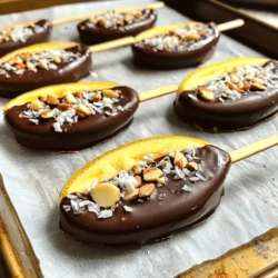 Um die perfekten Schokoladenüberzogenen Bananen-Lutscher zu machen, brauchst du: - 3 reife Bananen - 1 Tasse Zartbitter-Schokoladenstückchen - 2 Esslöffel Kokosöl - 1/4 Tasse gehackte Nüsse (z.B. Mandeln oder Walnüsse) - 1/4 Tasse geraspelter Kokosnuss - Eisstiele Wähle Bananen, die reif aber nicht matschig sind. Reife Bananen haben eine gelbe Schale mit kleinen braunen Flecken. Diese Flecken zeigen, dass die Bananen süß sind. Vermeide grüne Bananen, da sie noch nicht süß genug sind. Sie sind auch schwerer zu schneiden und schmecken nicht so gut. Für dieses Rezept ist Zartbitter-Schokolade ideal. Sie hat den perfekten Geschmack, der gut mit der Süße der Banane harmoniert. Du kannst auch Vollmilchschokolade verwenden, wenn du es süßer magst. Achte darauf, dass die Schokolade von guter Qualität ist. Das macht einen großen Unterschied im Geschmack. Wenn du etwas Neues probieren möchtest, teste weiße Schokolade! Zuerst nehmen Sie die Bananen und schälen sie. Schneiden Sie jede Banane in der Mitte durch. Das gibt Ihnen zwei Hälften. Stecken Sie einen Eisstiel in das dicke Ende jeder Hälfte. So können Sie die Bananen später einfach halten. Legen Sie ein Backblech mit Backpapier aus. Das erleichtert die Reinigung. Platzieren Sie die Bananen-Lutscher auf dem Blech. Stellen Sie sicher, dass sie genug Platz haben. Dann frieren Sie sie für etwa 30 Minuten ein. So werden die Bananen fest und leicht zu tauchen. Jetzt ist es Zeit, die Schokolade zu schmelzen. Nehmen Sie eine mikrowellenfeste Schüssel. Geben Sie die Zartbitter-Schokoladenstückchen und das Kokosöl hinein. Stellen Sie die Schüssel in die Mikrowelle. Erhitzen Sie die Mischung in 30-Sekunden-Intervallen. Rühren Sie zwischendurch um. So wird die Schokolade gleichmäßig geschmolzen und glatt. Sobald die Bananen gefroren sind, ist es Zeit zum Eintauchen. Nehmen Sie einen Bananen-Lutscher und tauchen Sie ihn in die geschmolzene Schokolade. Achten Sie darauf, dass die Banane vollständig bedeckt ist. Lassen Sie die überschüssige Schokolade abtropfen, bevor Sie fortfahren. Sobald die Bananen-Lutscher in der Schokolade sind, streuen Sie sofort die gehackten Nüsse oder die geraspelte Kokosnuss darüber. Tun Sie dies, solange die Schokolade noch feucht ist. So bleiben die Toppings gut haften. Legen Sie die beschichteten Lutscher zurück auf das Backblech. Stellen Sie das Blech erneut ins Gefrierfach. Lassen Sie die Bananen für weitere 30 Minuten dort. So wird die Schokolade fest und knusprig. Jetzt sind Ihre Schokoladenüberzogenen Bananen-Lutscher bereit zum Servieren! Um die Schokolade perfekt zu schmelzen, verwenden Sie eine mikrowellenfeste Schüssel. Mischen Sie Zartbitter-Schokoladenstückchen und Kokosöl im Verhältnis eins zu zwei. Erhitzen Sie die Mischung in 30-Sekunden-Intervallen. Rühren Sie jede Runde gut um, um eine gleichmäßige Textur zu erreichen. Wenn die Schokolade glatt ist, ist sie bereit zum Dippen. Die Präsentation zählt viel. Servieren Sie die Lutscher auf einer schönen Platte. Fügen Sie einige frische Minzblätter hinzu, um Farbe und Frische zu zeigen. Sie können die Lutscher auch in einer bunten Schüssel anrichten. Dies macht Ihre Lutscher noch ansprechender. Ein häufiger Fehler ist, die Bananen nicht genug einzufrieren. Mindestens 30 Minuten sind wichtig, damit die Schokolade gut haftet. Ein anderer Fehler ist, die Schokolade zu heiß zu machen. Dies kann die Schokolade klumpig machen. Lassen Sie die Mischung abkühlen, bevor Sie die Bananen eintauchen. Wenn die Schokolade zu fest wird, können Sie sie einfach erneut leicht erhitzen. {{image_4}} Es gibt viele Möglichkeiten, die Schokoladenüberzogenen Bananen-Lutscher zu verbessern. Hier sind einige Ideen: - Nüsse: Verwenden Sie Mandeln oder Walnüsse für einen knackigen Biss. - Kokosnuss: Geraspelte Kokosnuss bringt einen tropischen Geschmack. - Zuckerstreusel: Bunte Streusel machen die Lutscher lustig für Kinder. - Kakaopulver: Streuen Sie etwas Kakaopulver für mehr Schokoladengeschmack. - Erdnussbutter: Ein kleiner Klecks Erdnussbutter verleiht einen neuen Twist. Diese Toppings machen Ihr Rezept einzigartig und lecker. Wenn Sie nach einer veganen oder zuckerfreien Option suchen, probieren Sie diese Tipps: - Vegane Schokolade: Wählen Sie eine dunkle Schokolade ohne Milchprodukte. Viele Marken bieten vegan-freundliche Optionen an. - Kokosöl: Bleiben Sie bei Kokosöl, um die Schokolade geschmeidig zu halten. - Zuckerfreie Schokolade: Achten Sie auf zuckerfreie Schokoladenstückchen. Diese sind oft süß mit Stevia oder Erythrit. So bleiben Ihre Lutscher lecker und passen in jede Ernährung. Feiern Sie besondere Anlässe mit saisonalen Variationen der Schokoladen-Lutscher: - Halloween: Färben Sie die Schokolade orange und verwenden Sie gruselige Toppings wie Zuckeraugen. - Weihnachten: Fügen Sie Zimt und gefriergetrocknete Erdbeeren für festliche Farben hinzu. - Sommer: Dippen Sie die Lutscher in weiße Schokolade und streuen Sie bunte Früchte. Diese Ideen machen Ihre Lutscher perfekt für jede Saison. Um die Schokoladenüberzogenen Bananen-Lutscher frisch zu halten, legen Sie sie in einen luftdichten Behälter. Achten Sie darauf, dass die Lutscher nicht übereinander liegen. Nutzen Sie Backpapier zwischen den Lutschern, um ein Ankleben zu verhindern. Lagern Sie den Behälter im Gefrierfach. Die gefrorenen Schokoladen-Bananen sind bis zu zwei Monate haltbar. Nach dieser Zeit kann der Geschmack nachlassen. Um die beste Qualität zu erhalten, essen Sie die Lutscher innerhalb von vier Wochen. Nehmen Sie die Lutscher etwa fünf Minuten vor dem Servieren aus dem Gefrierfach. So können sie leicht auftauen und sind angenehm zu essen. Servieren Sie die Lutscher auf einer schönen Platte. Ein wenig frische Minze oder Obst macht das Bild noch schöner. Schokoladenüberzogene Bananen sind im Gefrierfach bis zu zwei Monate haltbar. Lagern Sie sie in einem luftdichten Behälter. Dadurch bleibt die Schokolade knusprig und die Bananen frisch. Überprüfen Sie sie vor dem Essen, um sicherzugehen, dass sie gut aussehen und riechen. Ja, Sie können die Bananen auch ohne Schokolade zubereiten. Sie können die Bananen einfach einfrieren, ohne sie zu überziehen. Dies ist eine gesunde Snack-Option. Sie können die gefrorenen Bananen auch in Smoothies verwenden oder mit Joghurt servieren. Ja, es gibt viele gesunde Alternativen. Sie können Joghurt oder Nussbutter anstelle von Schokolade verwenden. Fügen Sie frische Früchte oder Haferflocken als Topping hinzu. Diese Optionen bieten mehr Ballaststoffe und weniger Zucker. Experimentieren Sie mit verschiedenen Zutaten, um Ihren perfekten Lutscher zu finden. Schokoladenüberzogene Bananen-Lutscher sind einfach herzustellen und machen Spaß. Wir haben die besten Zutaten, die richtige Vorbereitung, und viele Tipps behandelt. Es ist wichtig, die richtigen Bananen und Schokolade auszuwählen. Achten Sie auf kreative Toppings und Variationen, um die Lutscher aufzupeppen. Zuletzt wissen Sie jetzt, wie Sie die Lutscher richtig lagern. Genießen Sie diese süße Belohnung oder teilen Sie sie mit Freunden!