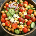 - 1 Dose (425 g) Kichererbsen, abgetropft und abgespült - 250 g Kirschtomaten, halbiert - 1 Salatgurke, gewürfelt - 1/2 rote Zwiebel, fein gehackt - 1 rote Paprika, gewürfelt - 75 g Kalamata-Oliven, entsteint und in Scheiben geschnitten - 75 g Feta-Käse, zerbröselt Die Hauptzutaten für den mediterranen Kichererbsensalat sind frisch und bunt. Kichererbsen bringen ein tolles Protein. Sie sind die Basis des Salats. Kirschtomaten geben süße Saftigkeit. Gurken sorgen für einen knackigen Biss. Rote Zwiebeln fügen einen milden Geschmack hinzu. Rote Paprika bringt Farbe und Süße. Kalamata-Oliven geben eine salzige Note. Feta-Käse macht es cremig und herzhaft. Diese Zutaten machen den Salat nicht nur lecker, sondern auch gesund. - 3 Esslöffel frischer Zitronensaft - 3 Esslöffel nativem Olivenöl extra - 1 Teelöffel getrockneter Oregano - Salz und Pfeffer nach Geschmack Das Dressing ist einfach, aber voller Geschmack. Zitronensaft bringt Frische. Natives Olivenöl extra sorgt für einen reichen Geschmack. Getrockneter Oregano fügt mediterrane Aromen hinzu. Salz und Pfeffer runden alles ab. Dieses Dressing hebt den Salat auf ein neues Niveau. Es verbindet die Zutaten und bringt sie zusammen. Zuerst spüle die Kichererbsen ab und lasse sie gut abtropfen. Dies hilft, die Dose frisch und lecker zu machen. Dann schneide das Gemüse. Nimm die Kirschtomaten, halbiere sie. Würfle die Gurke und die rote Paprika. Hacke die rote Zwiebel fein. All diese Farben machen den Salat lebendig. Jetzt vermenge alle geschnittenen Zutaten in einer großen Schüssel. Füge die abgetropften Kichererbsen, die Tomaten, Gurke, Zwiebel und Paprika hinzu. Danach kommen die Kalamata-Oliven und der zerbröselte Feta-Käse dazu. Diese Zutaten geben dem Salat einen tollen Geschmack. Für das Dressing nimm eine kleine Schüssel. Mische den Zitronensaft, das Olivenöl, den getrockneten Oregano, Salz und Pfeffer gut zusammen. Gieße das Dressing gleichmäßig über den Salat. Vermenge alles vorsichtig, bis die Zutaten gut bedeckt sind. Füge die gehackte Petersilie hinzu und rühre nochmals sanft um. Lass den Salat etwa 10-15 Minuten ruhen, damit die Aromen gut miteinander verschmelzen. Um deinen mediterranen Kichererbsensalat noch besser zu machen, füge Avocado hinzu. Avocado macht den Salat cremig und gesund. Auch Paprika ist eine tolle Wahl. Sie bringt Farbe und Süße. Du kannst auch rote oder gelbe Paprika verwenden. Diese Zutaten machen den Salat noch frischer und leckerer. Du kannst den Salat zu vielen Anlässen servieren. Er passt gut zu Grillfesten oder Picknicks. Du kannst ihn auch als Beilage zu Fleischgerichten anbieten. Serviere den Salat in einer großen Schüssel. Garniere ihn mit einer Zitronenscheibe und frischer Petersilie. So sieht er noch schöner aus. Um die Aromen zu stärken, mariniere den Salat. Lasse ihn nach dem Mischen etwa 10-15 Minuten ruhen. So können die Zutaten ihre Geschmäcker teilen. Du kannst auch ein wenig mehr Zitronensaft oder Olivenöl verwenden, um den Geschmack zu intensivieren. Wenn du magst, füge ein paar Gewürze hinzu, wie Chili oder Kreuzkümmel. Das gibt dem Salat einen tollen Kick! {{image_4}} Für eine vegane Variante können Sie Feta durch Tofu oder Cashewkäse ersetzen. Diese Alternativen geben dem Salat einen ähnlichen Geschmack. Sie können auch geräucherten Tofu verwenden, um eine neue Geschmacksrichtung zu erzielen. Zusätzlich können Sie mehr pflanzliche Proteine wie Quinoa oder Linsen hinzufügen. Diese Zutaten machen den Salat noch nahrhafter und sättigender. Kichererbsensalat ist von Natur aus glutenfrei. Wenn Sie Beilagen suchen, versuchen Sie frisches Gemüse oder glutenfreies Brot. Diese Kombinationen machen das Essen lecker und gesund. Ein frischer Salat passt immer gut dazu. Im Frühling können Sie frische Erbsen oder Radieschen hinzufügen. Im Sommer sind Zucchini oder Paprika besonders gut. Im Herbst schmecken geröstete Kürbiswürfel großartig im Salat. Im Winter fügen Sie geröstete Rüben oder Mandarinen hinzu. Diese saisonalen Zutaten bringen Abwechslung und neue Aromen in den Salat. Bewahre den Kichererbsensalat im Kühlschrank auf. Nutze einen luftdichten Behälter. So bleibt er frisch und knackig. Achte darauf, den Salat gut abzudecken. Das schützt vor Gerüchen und Feuchtigkeit. Der Salat hält sich etwa drei Tage im Kühlschrank. Nach dieser Zeit kann die Frische nachlassen. Achte auf den Geruch und die Konsistenz. Wenn etwas nicht gut aussieht, wirf es weg. Du kannst Reste in anderen Gerichten verwenden. Mische den Salat in Wraps oder auf Sandwiches. Er passt auch gut zu Reis oder Quinoa. So schaffst du neue, schmackhafte Gerichte aus deinen Resten. - Beginne mit einer großen Schüssel. - Gib die abgetropften Kichererbsen hinein. - Füge die halbierten Kirschtomaten, gewürfelte Gurke, gehackte Zwiebel und Paprika hinzu. - Mische alles gut. - Schneide die Kalamata-Oliven und den Feta-Käse und gib sie in die Schüssel. - In einer kleinen Schüssel, vermenge Zitronensaft, Olivenöl, Oregano, Salz und Pfeffer. - Gieße das Dressing über den Salat. - Mische alles sanft, bis der Salat gleichmäßig bedeckt ist. - Füge die gehackte Petersilie hinzu und rühre nochmals um. - Lasse den Salat 10-15 Minuten ruhen, damit die Aromen sich entfalten. Ja, Kichererbsen aus der Dose sind praktisch und schnell. Sie sind vorgekocht und bereit zum Essen. So sparst du Zeit in der Küche. Sie sind auch kostengünstig und lange haltbar. Du musst sie nur abspülen und abtropfen. Dies entfernt überschüssiges Natrium. Frische Kichererbsen sind auch gut, aber sie brauchen mehr Zeit zum Kochen. Kichererbsensalat passt toll zu vielen Beilagen. Du kannst Brot oder Fladenbrot servieren. Auch gegrilltes Gemüse ist eine gute Wahl. Für Getränke empfehle ich Mineralwasser oder einen leichten Weißwein. Diese Getränke ergänzen die frischen Aromen des Salats. Du kannst auch Joghurt-Dips dazu anbieten. Ein mediterraner Kichererbsensalat ist einfach und lecker. Wir haben die Hauptzutaten wie Kichererbsen, frisches Gemüse und Feta-Käse besprochen. Ich habe die Zubereitung des Dressings und Tipps für Variationen vorgestellt. Du kannst ihn vielfältig anpassen und leicht lagern. Dieser Salat eignet sich perfekt für jeden Anlass und ist nährstoffreich. Probier es aus und kreiere deine eigene Version. So wirst du nie müde, ihn zu essen!