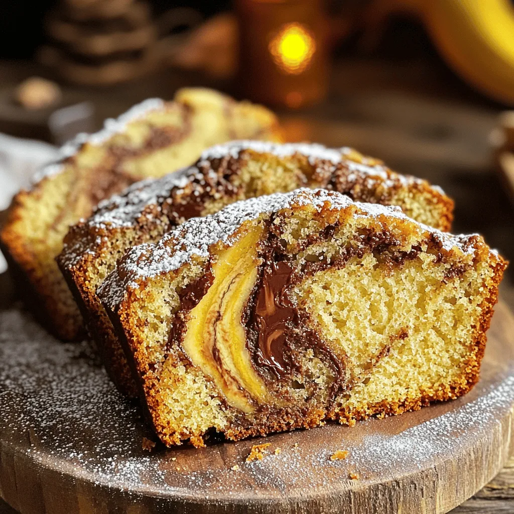 Für leckeres Banana Nutella Swirl Bread brauchst du einige einfache Zutaten. Hier sind die Hauptbestandteile: - 3 reife Bananen, zerdrückt - 120 g Zucker - 80 ml geschmolzene Butter - 1 großes Ei - 1 Teelöffel Vanilleextrakt - 1 Teelöffel Natron - 1/2 Teelöffel Salz - 190 g Weizenmehl - 120 g Nutella Diese Zutaten ergeben einen herrlich süßen und saftigen Brotgenuss. Die Bananen geben dem Brot Feuchtigkeit, und Nutella sorgt für den schokoladigen Swirl. Manchmal hast du vielleicht nicht alle Zutaten zur Hand. Hier sind einige Alternativen: - Verwende Apfelmus anstelle von zerdrückten Bananen für einen anderen Geschmack. - Statt Butter kannst du Öl nutzen, um das Brot leicht zu machen. - Für eine glutenfreie Version probiere Mandelmehl oder eine glutenfreie Mehlmischung. Diese Alternativen helfen dir, das Rezept nach deinem Geschmack anzupassen. Die Qualität deiner Zutaten macht einen großen Unterschied. Achte darauf, dass die Bananen reif sind. Reife Bananen sind süßer und sorgen für besseren Geschmack. Nutella sollte frisch sein. Das gibt dem Brot einen vollen Schokoladengeschmack. Verwende hochwertigen Zucker, um die Süße zu verbessern. Je besser die Zutaten, desto besser wird dein Brot! Heize deinen Ofen auf 175 °C vor. Nimm eine Kastenform und fette sie gut ein. Du kannst Butter oder Öl verwenden. Stelle die Form beiseite, während du den Teig machst. Nimm drei reife Bananen und zerdrücke sie in einer großen Schüssel. Füge 120 g Zucker hinzu und mische alles gut. Du willst, dass keine Klumpen mehr da sind. Dann gib 80 ml geschmolzene Butter, 1 Ei und 1 Teelöffel Vanilleextrakt hinzu. Rühre alles, bis die Mischung gleichmäßig aussieht. In einer anderen Schüssel vermische 1 Teelöffel Natron, 1/2 Teelöffel Salz und 190 g Weizenmehl. Gib die trockenen Zutaten nach und nach zur Bananenmischung. Rühre vorsichtig, bis alles gerade so vermengt ist. Mische nicht zu lange, sonst wird der Teig zäh. Gieße die Hälfte des Teigs in die Kastenform. Löffle dann die Hälfte der Nutella darauf. Mit einem Messer oder Holzspieß wirble das Nutella sanft in den Teig. Füge den restlichen Teig hinzu und dann die restliche Nutella oben drauf. Rühre erneut sanft, um einen marmorierten Effekt zu erzielen. Backe das Brot für 50-60 Minuten im Ofen. Teste mit einem Zahnstocher, ob es fertig ist. Wenn er sauber herauskommt, ist das Brot bereit. Lass das Brot 10 Minuten in der Form auskühlen. Danach lege es auf ein Kuchengitter, um es vollständig abkühlen zu lassen. Um einen schönen Swirl zu erzeugen, gehe sanft vor. Löffle die Nutella gleichmäßig auf den Teig. Verwende ein Messer oder einen Holzspieß, um das Nutella leicht durch den Teig zu ziehen. Mische nicht zu stark, damit der Swirl sichtbar bleibt. Ein sanftes Drehen reicht aus, um den gewünschten Effekt zu erzielen. Experimentiere mit der Tiefe des Messers, um unterschiedliche Muster zu schaffen. Lagere das fertige Brot in einem luftdichten Behälter. So bleibt es frisch und lecker. Bei Raumtemperatur hält es sich gut für drei bis vier Tage. Wenn du das Brot länger aufbewahren möchtest, friere es ein. Wickele es gut in Frischhaltefolie und lege es in einen Gefrierbeutel. So bleibt es bis zu drei Monate frisch. Zum Auftauen lege das Brot einfach bei Raumtemperatur für ein paar Stunden. Ein häufiger Fehler ist, den Teig zu lange zu mischen. Mische nur, bis alles gerade verbunden ist. Zu viel Mischen macht das Brot hart. Ein weiterer Fehler ist das Überfüllen der Kastenform. Achte darauf, genug Platz zu lassen, damit das Brot aufgehen kann. Außerdem, stelle sicher, dass dein Ofen richtig vorgeheizt ist. Ein kalter Ofen kann die Backzeit verlängern und das Ergebnis beeinflussen. {{image_4}} Du kannst dem Banana Nutella Swirl Bread viele leckere Zutaten hinzufügen. Nüsse sind eine tolle Wahl. Walnüsse oder Haselnüsse passen perfekt. Sie geben dem Brot einen knackigen Biss. Auch Schokoladenstückchen sind eine süße Ergänzung. Mische sie einfach unter den Teig, bevor du das Nutella hinzufügst. Du kannst auch Zimt für mehr Geschmack verwenden. Ein Teelöffel reicht aus, um das Aroma zu verbessern. Für eine glutenfreie Version kannst du das Weizenmehl durch glutenfreies Mehl ersetzen. Achte darauf, eine Mischung zu wählen, die gut für Backwaren geeignet ist. Das funktioniert meist gut. Manchmal ist es nötig, etwas mehr Flüssigkeit hinzuzufügen. Überprüfe den Teig und passe die Konsistenz an. Das Brot wird trotzdem lecker und saftig sein. Serviere das Brot warm mit einem Klecks Nutella oben drauf. Das macht es besonders lecker. Du kannst auch Puderzucker darüber streuen. Das sieht schön aus und schmeckt gut. Wenn du etwas frisches magst, probiere frische Früchte dazu. Bananen, Erdbeeren oder Himbeeren sind tolle Optionen. Diese Kombination bringt Farbe und Frische auf deinen Teller. Bewahren Sie das Banana Nutella Swirl Bread bei Raumtemperatur auf. Ein trockener, kühler Ort ist ideal. Vermeiden Sie direkte Sonneneinstrahlung. Nutzen Sie einen luftdichten Behälter, um die Frische zu erhalten. So bleibt das Brot weich und lecker. Das Brot hält sich etwa 3 bis 4 Tage bei Raumtemperatur. Nach dieser Zeit könnte es trocken werden. Achten Sie auf Anzeichen von Schimmel oder unangenehmen Gerüchen. Wenn Sie das Brot länger aufbewahren möchten, sollten Sie es einfrieren. Um das Brot einzufrieren, schneiden Sie es in Scheiben. Wickeln Sie jede Scheibe in Frischhaltefolie. Legen Sie die Scheiben dann in einen Gefrierbeutel. So bleibt das Brot bis zu 3 Monate frisch. Zum Auftauen lassen Sie die Scheiben bei Raumtemperatur stehen. Alternativ können Sie sie im Toaster aufwärmen. So genießen Sie das Geschmackserlebnis jederzeit! Das Banana Nutella Swirl Bread bleibt frisch für etwa 3 bis 5 Tage. Bewahre es in einem luftdichten Behälter auf. So bleibt es weich und lecker. Wenn du es länger aufbewahren möchtest, friere es ein. Eingefroren hält es bis zu 3 Monate. Lass es einfach über Nacht im Kühlschrank auftauen. Ja, du kannst das Rezept leicht halbieren oder verdoppeln. Wenn du es halbierst, verwende die Hälfte der Zutaten. Für das Verdoppeln, verdopple einfach alles. Achte darauf, die Backzeit zu überprüfen. Ein kleiner Laib braucht weniger Zeit, ein großer Laib kann mehr Zeit benötigen. Wenn du keine reifen Bananen hast, gibt es einige Optionen. Du kannst die Bananen im Ofen rösten. Lege sie bei 175 °C für 15 Minuten auf ein Blech. Lass sie abkühlen und zerdrücke sie dann. Alternativ kannst du auch Apfelmus verwenden. Nutze etwa die gleiche Menge wie bei den Bananen. Ja, du kannst die Zuckermenge reduzieren. Probiere, 80 g Zucker anstelle von 120 g zu verwenden. Das Brot wird weniger süß, aber immer noch lecker. Du kannst auch Honig oder Agavendicksaft nutzen. Beachte, dass sich die Konsistenz leicht ändern kann. Zusammenfassend haben wir heute gelernt, wie man ein leckeres Banana Nutella Swirl Bread zubereitet. Wir haben die Hauptzutaten besprochen und Alternativen vorgeschlagen. Außerdem gab ich eine Schritt-für-Schritt-Anleitung, um dir das Backen zu erleichtern. Tipps zur perfekten Swirl-Technik und Aufbewahrung waren ebenfalls wichtig. Experimentiere mit verschiedenen Zutaten und Variationen. Denk daran, achte auf die Qualität der Bestandteile. Mit den richtigen Tricks kannst du immer ein tolles Ergebnis erzielen. Viel Spaß beim Backen!