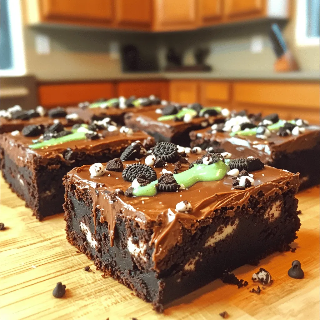 Die Hauptzutaten sind einfach zu finden. Du brauchst: - 1 Packung (550 g) Brownie-Mix - 80 ml Pflanzenöl - 2 große Eier - 1 Teelöffel Pfefferminz-Extrakt - 10 Oreo-Kekse, zerbröselt (plus 4 für die Dekoration) - 170 g Zartbitterschokoladenstückchen - 90 g Minzschokoladenstückchen - 60 g Puderzucker - 2 Esslöffel Milch - Grüne Lebensmittelfarbe (optional) Diese Zutaten sorgen für den perfekten Schokoladen-Minz-Geschmack, den jeder liebt. Du benötigst einige wichtige Utensilien, um die Brownies zu machen. Hier ist, was du brauchst: - Eine große Rührschüssel - Einen Schneebesen oder Löffel - Eine 23x33 cm große Backform - Ein Spatel - Ein Zahnstocher zum Testen Diese Dinge helfen dir, die Brownies einfach und schnell zuzubereiten. Die Qualität der Zutaten macht einen großen Unterschied. Hier sind meine Tipps: - Wähle frische Eier, um den besten Geschmack zu erzielen. - Verwende hochwertigen Brownie-Mix für einen reichhaltigen Geschmack. - Achte auf echte Pfefferminz-Extrakte, nicht auf künstliche Aromen. - Nimm dunkle Schokolade mit hohem Kakaoanteil für einen intensiven Schokoladengeschmack. Diese kleinen Änderungen machen die Brownies noch besser und leckerer. Heizen Sie Ihren Ofen auf 175°C vor. Fetten Sie eine 23x33 cm große Backform mit etwas Öl ein. Dies hilft, die Brownies nach dem Backen leicht herauszuholen. Bereiten Sie alle Zutaten vor. Das macht es einfacher, alles schnell zu mischen. In einer großen Rührschüssel kombinieren Sie den Brownie-Mix, das Pflanzenöl und die Eier. Rühren Sie die Mischung mit einem Schneebesen. Sie wollen alles gut vermengen, aber nicht zu lange rühren. Danach fügen Sie den Pfefferminz-Extrakt und die zerbröselten Oreo-Kekse hinzu. Mischen Sie vorsichtig, um die Kekse nicht zu zerdrücken. Heben Sie die Zartbitterschokoladenstückchen und die Minzschokoladenstückchen unter. Achten Sie darauf, dass sie gleichmäßig verteilt sind. Gießen Sie den Teig in die Backform und verteilen Sie ihn gleichmäßig. Streuen Sie die restlichen zerbröselten Oreo-Kekse über den Teig. Backen Sie die Brownies für 25-30 Minuten. Überprüfen Sie die Brownies mit einem Zahnstocher. Stecken Sie ihn in die Mitte. Wenn er mit wenigen feuchten Krümeln herauskommt, sind die Brownies fertig. Lassen Sie sie mindestens 15 Minuten in der Form abkühlen. Dies hilft, die perfekte Textur zu erreichen. Nach dem Abkühlen können Sie die Minzglasur darauf träufeln. Ein häufiger Fehler ist, den Brownie-Mix zu lange zu rühren. Rühren Sie nur bis alles gut vermischt ist. Zu viel Rühren macht die Brownies trocken. Achten Sie auch darauf, die Backzeit genau einzuhalten. Ein Zahnstocher sollte mit ein paar feuchten Krümeln herauskommen. Wenn Sie zu lange backen, werden die Brownies hart. Um die ideale Textur zu erreichen, verwenden Sie hochwertige Schokolade. Zartbitterschokoladenstückchen geben den Brownies einen tollen Geschmack. Fügen Sie die Minzschokoladenstückchen am Ende hinzu. Dadurch bleiben sie schön weich und schmelzen nicht zu sehr ein. Lassen Sie die Brownies nach dem Backen in der Form abkühlen. So bleibt die Konsistenz perfekt. Sie können das Rezept leicht anpassen. Ersetzen Sie die Oreo-Kekse durch andere Kekse, wie Butterkekse oder Schokoladenkekse. Für einen intensiveren Minzgeschmack, fügen Sie mehr Pfefferminz-Extrakt hinzu. Mögen Sie Nüsse? Walnüsse oder Pekannüsse passen gut zu diesen Brownies. Auch weitere Schokoladensorten können den Geschmack variieren. {{image_4}} Sie können glutenfreie Brownies machen, indem Sie einen glutenfreien Brownie-Mix verwenden. Diese Mixe sind oft leicht zu finden. Achten Sie darauf, dass alle anderen Zutaten ebenfalls glutenfrei sind. Zerbröselte glutenfreie Kekse können die Oreos ersetzen. Probieren Sie dies für eine leckere Abwandlung! Um die Brownies vegan zu machen, ersetzen Sie die Eier durch Apfelmus oder Leinsamen. Mischen Sie einen Esslöffel gemahlene Leinsamen mit drei Esslöffeln Wasser. Lassen Sie es kurz stehen, bis es geliert. Auch Milch kann durch pflanzliche Alternativen ersetzt werden. Verwenden Sie Kokosmilch oder Mandelmilch für einen tollen Geschmack. Um den Geschmack zu variieren, können Sie verschiedene Extrakte nutzen. Versuchen Sie, einen Esslöffel Vanille- oder Mandel-Extrakt hinzuzufügen. Schokoladenstückchen können auch in anderen Geschmacksrichtungen sein. Weiße Schokolade oder Karamellstückchen sind tolle Optionen. Experimentieren Sie mit Nüssen oder getrockneten Früchten für mehr Textur und Geschmack! Um die Schokoladen-Minz-Oreo-Brownies frisch zu halten, lege sie in einen luftdichten Behälter. Du kannst sie auch in Frischhaltefolie wickeln. So bleiben sie weich und lecker. Im Kühlschrank bleiben die Brownies etwa fünf bis sieben Tage frisch. Stelle sicher, dass sie gut verpackt sind. Kalte Brownies schmecken oft noch besser, da die Aromen sich setzen können. Wenn du die Brownies länger aufbewahren willst, friere sie ein. Schneide die Brownies in Stücke und lege sie in einen gefrierfesten Behälter. Sie halten sich bis zu drei Monate im Gefrierfach. Lass sie einfach über Nacht im Kühlschrank auftauen, bevor du sie genießt. Ja, Sie können diese Brownies ohne Eier machen. Ersetzen Sie die Eier durch Apfelmus oder Bananenpüree. Verwenden Sie etwa 60 g Apfelmus oder 1/4 einer Banane pro Ei. Dies hilft, die Feuchtigkeit zu bewahren und die Brownies weich zu halten. Sie können auch Leinsamen verwenden. Mischen Sie einen Esslöffel Leinsamen mit drei Esslöffeln Wasser. Lassen Sie es fünf Minuten ruhen, bis es gelartig wird. Um den Minzgeschmack zu verstärken, fügen Sie mehr Pfefferminz-Extrakt hinzu. Beginnen Sie mit einem weiteren halben Teelöffel und probieren Sie den Teig. Wenn der Geschmack nicht stark genug ist, können Sie mehr hinzufügen. Eine andere Option ist, frische Minze in die Brownies zu mischen. Hacken Sie die Blätter fein und fügen Sie sie beim Mischen hinzu. Dies gibt einen frischen, klaren Minzgeschmack. Wenn Ihre Brownies nicht fudgy sind, kann das mehrere Gründe haben. Vielleicht haben Sie sie zu lange gebacken. Achten Sie darauf, den Zahnstocher-Test zu machen. Wenn der Zahnstocher mit feuchten Krümeln herauskommt, sind sie fertig. Zu viel Mehl kann auch trockene Brownies verursachen. Halten Sie sich an den Brownie-Mix und messen Sie genau. Verwenden Sie immer frische Zutaten. Das kann den Unterschied machen. Schokoladen-Minz-Oreo-Brownies sind einfach lecker und einfach zu machen. Wir haben die Hauptzutaten, beste Utensilien und Tipps für gute Qualität besprochen. Die Schritt-für-Schritt-Anleitung führte dich durch jede Phase, vom Vorbereiten bis zum Backen. Wir haben häufige Fehler und Anpassungsmöglichkeiten erklärt, zudem Varianten wie glutenfreie und vegane Optionen vorgestellt. Denk daran, wie man Brownies richtig lagert, um sie frisch zu halten. Experimentiere ruhig mit dem Rezept und finde deine perfekte Variante!