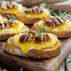 - 1 französisches Baguette, in 1,5 cm dicke Scheiben geschnitten - 200 g Brie-Käse, in Scheiben geschnitten - 1/2 Tasse Pekannüsse, grob gehackt - 1/4 Tasse reiner Ahornsirup - 2 Esslöffel Olivenöl - 1 Esslöffel frische Thymianblätter - Salz und Pfeffer nach Geschmack Um diese leckeren Maple Pecan Brie Crostini zu machen, brauchen wir frische Zutaten. Ein französisches Baguette bietet die perfekte Basis. Es hat eine knusprige Kruste und einen weichen Kern. Der Brie-Käse schmilzt schön und gibt einen cremigen Geschmack. Pekannüsse fügen einen nussigen Crunch hinzu, während der Ahornsirup eine süße Note bringt. Frischer Thymian gibt den Crostini einen aromatischen Hauch. Achten Sie darauf, hochwertigen Olivenöl zu verwenden. Es hebt den gesamten Geschmack. Vergessen Sie nicht, Salz und Pfeffer hinzuzufügen. Diese Zutaten machen das Gericht noch besser. Sie können alle Zutaten leicht im Supermarkt finden. Suchen Sie nach frischen, reifen Produkten für den besten Geschmack. Indem Sie diese Zutaten verwenden, schaffen Sie ein eindrucksvolles Gericht, das jeder genießen wird. Heize deinen Ofen auf 200°C vor. Während der Ofen warm wird, schneide das Baguette in 1,5 cm dicke Scheiben. Lege die Baguettescheiben auf ein Backblech. Bestreiche jede Baguettescheibe leicht mit Olivenöl. Backe sie für etwa 8-10 Minuten, bis sie goldbraun sind. Wende sie zur Hälfte der Backzeit, damit sie gleichmäßig knusprig werden. Nehme eine kleine Pfanne und erhitze sie bei mittlerer Hitze. Füge die grob gehackten Pekannüsse hinzu. Röste sie 2-3 Minuten lang, bis sie duften. Achte darauf, sie nicht zu verbrennen. Füge dann den Ahornsirup und die Thymianblätter hinzu. Rühre gut um und lasse die Mischung 1-2 Minuten köcheln, bis sie leicht eindickt. Nehme die Crostini aus dem Ofen. Lege auf jede warme Scheibe einen Brie-Scheibe. Gib die Crostini für weitere 3-4 Minuten in den Ofen, bis der Brie zu schmelzen beginnt. Träufle die Ahorn-Thymian-Mischung über den geschmolzenen Brie und streue die gerösteten Pekannüsse darüber. Würze die Crostini leicht mit Salz und Pfeffer, bevor du sie servierst. Um die besten Crostini zu machen, ist die Backzeit wichtig. Ich empfehle, den Ofen auf 200°C vorzuheizen. Backe die Scheiben 8-10 Minuten. Achte darauf, sie nach der Hälfte der Zeit zu wenden. So werden sie gleichmäßig knusprig und goldbraun. Lass sie nicht zu lange im Ofen, sonst verbrennen sie. Kräuter und Gewürze machen einen großen Unterschied. Ich benutze frische Thymianblätter für diesen Rezept. Sie geben einen tollen Geschmack. Du kannst auch etwas Rosmarin oder Oregano hinzufügen. Ein Hauch von frisch gemahlenem Pfeffer hebt die Aromen hervor. Experimentiere mit deinen Lieblingstexturen und Geschmäckern. Die Präsentation ist wichtig, um die Crostini ansprechend zu servieren. Ich lege die Crostini auf ein schönes Holzbrett. Garniere sie mit frischen Thymianzweigen. Das sieht toll aus und bringt Farbe auf den Tisch. Du kannst auch ein wenig extra Ahornsirup darüber träufeln, um das Aussehen zu verbessern. {{image_4}} Wenn Sie eine neue Note suchen, probieren Sie Camembert oder Ziegenkäse. Camembert hat einen ähnlichen Geschmack wie Brie, ist aber kräftiger. Ziegenkäse bietet eine frische, pikante Note. Beide Käsesorten schmelzen gut und passen perfekt zu Ahornsirup. Experimentieren Sie mit diesen Käsesorten, um verschiedene Aromen zu entdecken. Fügen Sie Honig für extra Süße hinzu. Feine Früchte wie Birnen oder Äpfel bringen Frische. Auch frische Beeren sind eine tolle Wahl. Nüsse wie Mandeln oder Walnüsse ergänzen das Gericht mit einem knusprigen Biss. Diese Toppings machen Ihre Crostini noch interessanter und leckerer. Für glutenfreie Crostini, verwenden Sie glutenfreies Baguette oder Knäckebrot. Viele Marken bieten schmackhafte Alternativen. Achten Sie darauf, die Zutatenliste zu prüfen. So können Sie sicher sein, dass Ihr Brot glutenfrei ist. Diese Optionen schmecken gut und sind perfekt für alle Gäste. Um übrig gebliebene Crostini gut zu lagern, lege sie in einen luftdichten Behälter. So bleiben sie frisch. Du kannst sie auch mit einem feuchten Tuch abdecken. Stelle den Behälter in den Kühlschrank. So bleiben sie bis zu drei Tage genießbar. Vermeide, sie in einer offenen Schüssel zu lassen. Das macht sie schnell weich. Wenn du die Crostini wieder aufwärmen möchtest, heize den Ofen auf 180°C vor. Lege die Crostini auf ein Backblech. Backe sie für etwa 5 bis 7 Minuten. So werden sie wieder knusprig. Du kannst auch eine Mikrowelle verwenden, aber die Crostini werden dann weich. Das Aufwärmen im Ofen ist am besten. Im Kühlschrank halten sich die Crostini etwa drei Tage. Sie verlieren jedoch an Geschmack und Knusprigkeit. Du kannst die Crostini nicht gut einfrieren, da sie dann matschig werden. Es ist besser, sie frisch zu genießen. Crostini bleiben im Kühlschrank bis zu drei Tage frisch. Bewahren Sie sie in einem luftdichten Behälter auf. Im Gefrierschrank halten sie etwa einen Monat. Achten Sie darauf, sie gut einzupacken, damit sie nicht austrocknen. Ja, Sie können die Crostini im Voraus machen. Backen Sie die Baguettescheiben und bereiten Sie die Ahorn-Pekannuss-Mischung vor. Lagern Sie alles getrennt im Kühlschrank. Kurz vor dem Servieren können Sie die Crostini fertigstellen. Für eine perfekte Konsistenz sollte der Brie warm und leicht geschmolzen sein. Backen Sie ihn bei 200°C für 3-4 Minuten, bis er weich wird. Achten Sie darauf, dass er nicht zu lange im Ofen bleibt, um eine Überhitzung zu vermeiden. Ja, für eine vegane Version können Sie Cashewkäse oder Mandelkäse verwenden. Diese Alternativen schmelzen nicht wie Brie, bieten aber einen tollen Geschmack. Verwenden Sie auch Ahornsirup und die restlichen Zutaten wie im Rezept. Die Zutaten für die Crostini sind in jedem Supermarkt erhältlich. Suchen Sie nach frischem Baguette, Brie und Pekannüssen in der Back- oder Käseabteilung. Achten Sie auf Bio-Optionen für die besten Aromen. In diesem Blogpost haben wir lecker Crostini mit Brie, Pekannüssen und Ahornsirup zubereitet. Ich habe die Zutaten, den Backprozess und Lagerungstipps sorgfältig erklärt. Denken Sie daran, dass die Zutaten variieren können. Probieren Sie auch andere Käsesorten oder Toppings aus. Ihre Crostini werden so ein Hit bei jedem Anlass. Viel Spaß beim Zubereiten und Genießen!