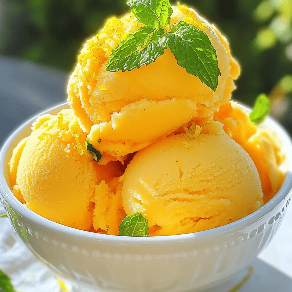Für ein leckeres Mango Lime Sorbet brauchst du: - 3 reife Mangos, geschält, entsteint und gewürfelt - 1 Tasse Kokoswasser - ½ Tasse frischer Limettensaft (etwa 4 Limetten) - ½ Tasse Honig oder Agavensirup (nach Geschmack anpassen) - Abrieb von 2 Limetten - Eine Prise Salz Diese Zutaten sind einfach zu finden und machen das Sorbet frisch und lecker. Die Mangos geben dem Sorbet eine süße Note, während der Limettensaft es schön spritzig macht. Wenn du eine spezielle Diät befolgst, gibt es einige Alternativen: - Verwende statt Honig Agavensirup für vegane Optionen. - Nutze Stevia oder Erythrit für zuckerfreie Varianten. - Ersetze Kokoswasser durch Mandel- oder Hafermilch, wenn du das magst. Diese Alternativen helfen dir, das Sorbet an deine Bedürfnisse anzupassen, ohne den Geschmack zu verlieren. Die Auswahl der perfekten Mango ist wichtig. Achte auf: - Farbe: Wähle Mangos mit einer tiefen, leuchtenden Farbe. - Druck: Drücke leicht auf die Mango. Sie sollte leicht nachgeben. - Duft: Der Duft sollte süß und fruchtig sein. Mit diesen Tipps findest du die besten Mangos für dein Sorbet. Frische, reife Mangos machen den Unterschied. Um das Mango Lime Sorbet zuzubereiten, benötigst du frische Zutaten. Beginne mit drei reifen Mangos. Schäle sie, entsteine sie und schneide sie in Würfel. Dies gibt den besten Geschmack. Füge eine Tasse Kokoswasser und eine halbe Tasse frischen Limettensaft hinzu. Der Saft von etwa vier Limetten reicht aus. Gib auch eine halbe Tasse Honig oder Agavensirup dazu. Das macht das Sorbet süß. Ein bisschen Limettenabrieb von zwei Limetten gibt dem Sorbet einen frischen Kick. Vergiss nicht, eine Prise Salz hinzuzufügen. Das hebt die Aromen hervor. Gib alle diese Zutaten in einen Mixer. Mixe alles gut, bis die Mischung ganz glatt ist. Wenn du magst, kannst du mehr Honig hinzufügen, um es süßer zu machen. Gieße die glatte Mischung in eine flache Schale. Metall ist am besten, da es das Gefrieren beschleunigt. Jetzt kommt der spannende Teil: Stelle die Schale in den Gefrierschrank. Lass das Sorbet für 1-2 Stunden gefrieren. Überprüfe nach einer Stunde die Ränder. Wenn sie anfangen zu gefrieren, nimm eine Gabel. Schabe die Mischung und rühre sie gut um. Stelle die Schale zurück in den Gefrierschrank. Wiederhole diesen Vorgang alle 30 Minuten für die nächsten drei Stunden. So wird das Sorbet fluffig und lecker. Um das Sorbet perfekt zu servieren, lass es fünf Minuten bei Zimmertemperatur stehen. Das macht es weicher und leichter zu portionieren. Verwende eine Eiskugelmaschine oder einen Löffel, um das Sorbet in gekühlte Schalen zu füllen. Für eine schöne Präsentation kannst du das Sorbet mit Limettenabrieb und frischen Minzblättern garnieren. Das sieht toll aus und schmeckt frisch. So wird dein Mango Lime Sorbet zum Highlight jeder Sommerparty! Ein häufiger Fehler beim Zubereiten von Sorbet ist die Verwendung unreifer Mangos. Reife Mangos sind süßer und cremiger. Achte darauf, dass sie weich sind, wenn du sie drückst. Ein weiterer Fehler ist, die Mischung nicht gut genug zu mixen. Sie sollte ganz glatt sein, ohne Stücke. Das sorgt für eine bessere Textur. Um die perfekte Konsistenz zu erreichen, ist das Schaben und Rühren entscheidend. Wenn du die Mischung alle 30 Minuten schabst, bekommt das Sorbet eine fluffige Textur. Verwende eine Gabel, um die gefrorenen Ränder gut aufzubrechen. Das macht das Sorbet leichter und luftiger. Serviere das Sorbet in gekühlten Schalen. Ein Spritzer Limettenabrieb obenauf sieht toll aus. Ein frisches Minzblatt gibt eine schöne Farbe und Frische. Du kannst auch einige essbare Blüten hinzufügen. Das macht dein Dessert noch schöner und festlicher. {{image_4}} Du kannst Mango-Limetten-Sorbet leicht anpassen. Probiere es mit anderen Früchten! Erdbeeren oder Ananas passen gut. Diese Früchte bringen eine neue Note. Du kannst auch Kiwi oder Himbeeren hinzufügen. Mixe sie einfach mit der Mango. Das gibt deinem Sorbet mehr Farbe und Geschmack. Wenn du vegan essen möchtest, ersetze Honig durch Agavensirup oder Ahornsirup. Diese sind süß und pflanzlich. Du kannst auch Kokosblütenzucker nutzen. Das ist eine gesunde Alternative. Für eine zuckerfreie Version verwende Stevia oder Erythrit. Achte darauf, die Süße gut anzupassen. Mango-Limetten-Sorbet kann auch in Kombination mit anderen Sorbets serviert werden. Probiere es mit einem Himbeersorbet für einen tollen Farbkontrast. Du kannst auch eine Schicht aus Mango und einer Schicht aus Limette machen. Das sieht schön aus und schmeckt noch besser. Serviere das Sorbet mit frischen Früchten oder Joghurt. Das macht dein Dessert noch aufregender! Um das Mango Lime Sorbet frisch zu halten, benutze einen luftdichten Behälter. Verwende einen Behälter, der nicht zu groß ist. Ein kleinerer Behälter hilft, Luft zu vermeiden. Lege ein Stück Frischhaltefolie direkt auf die Oberfläche des Sorbets. So bleibt die Textur besser. Das Sorbet bleibt im Gefrierschrank bis zu zwei Monate haltbar. Nach dieser Zeit kann es seine Textur und seinen Geschmack verlieren. Achte darauf, das Sorbet richtig zu lagern. So bleibst du auf der sicheren Seite. Wenn das Sorbet zu hart wird, lass es bei Zimmertemperatur stehen. Warte etwa fünf bis zehn Minuten. Danach kannst du es mit einer Gabel auflockern. Wenn es immer noch zu hart ist, mixe es kurz in einem Mixer. So erhältst du wieder die cremige Konsistenz. Das Mango Lime Sorbet muss mindestens 4 Stunden gefrieren. Zuerst gefriert es 1-2 Stunden in einer flachen Schale. Danach rühre ich es alle 30 Minuten um. So wird es fluffig und schön cremig. Am Ende ist es perfekt gefroren und bereit zum Servieren. Ja, gefrorene Mangostücke sind eine gute Wahl. Sie sparen Zeit und machen das Sorbet kalt und erfrischend. Achte darauf, dass die Mangos reif sind. Das sorgt für einen tollen Geschmack. Du kannst die gefrorenen Stücke direkt in den Mixer geben. So wird das Sorbet schnell und einfach zubereitet. Um das Sorbet wieder weich zu machen, lasse es 5 Minuten bei Zimmertemperatur stehen. Das hilft, die Konsistenz zu verbessern. Alternativ kannst du es mit einer Gabel auflockern. So wird es leichter portionierbar und bleibt cremig. Mango Lime Sorbet ist einfach zuzubereiten und sehr erfrischend. Wir haben die besten Zutaten, Tipps zur Zubereitung und die häufigsten Fehler besprochen. Die verschiedenen Variationen zeigen, dass du kreativ sein kannst. Vergiss nicht die Lagerungshinweise, um die Frische zu bewahren. Wenn du diese Schritte befolgst, wirst du ein tolles Sorbet genießen. Probiere es aus und überrasche deine Freunde bei besonderen Anlässen!