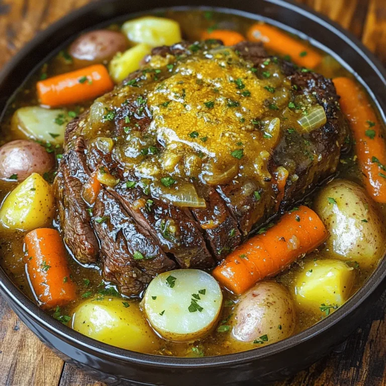 Für diesen köstlichen Rinderbraten benötigst du folgende Hauptzutaten: - 1,5-1,8 kg Rinderbraten (Schulter oder Brust) - 115 g ungesalzene Butter, weich - 1 Kopf Knoblauch, Zehen geschält und fein gehackt Der Rinderbraten ist das Herzstück des Gerichts. Eine gute Qualität macht den Unterschied. Ich empfehle, ein Stück aus der Schulter oder Brust zu wählen. Diese Teile sind meist zart und saftig. Die Gewürze und Kräuter bringen Geschmack in dein Gericht. Du brauchst: - 1 Esslöffel frischer Rosmarin, gehackt (oder 1 Teelöffel getrocknet) - 1 Esslöffel frischer Thymian, gehackt (oder 1 Teelöffel getrocknet) - Salz und Pfeffer nach Geschmack Frische Kräuter geben dem Rinderbraten eine tolle Note. Rosmarin und Thymian harmonieren perfekt mit dem Fleisch und dem Knoblauch. Gemüse und Brühe sind wichtig für die Soße. Hier sind die Zutaten: - 1 große Zwiebel, geviertelt - 4 mittlere Karotten, in Stücke geschnitten - 4 mittlere Kartoffeln, geviertelt - 480 ml Rinderbrühe Das Gemüse sorgt für zusätzliche Aromen. Die Rinderbrühe gibt der Soße Tiefe und Geschmack. Zusammen machen diese Zutaten dein Gericht zu einem echten Genuss. Um die Knoblauchbutter zuzubereiten, nimm eine kleine Schüssel. Füge die weiche Butter hinzu. Gib den fein gehackten Knoblauch, Rosmarin und Thymian dazu. Streue etwas Salz und Pfeffer hinein. Mische alles gut, bis die Mischung gleichmäßig ist. Diese Butter wird das Fleisch zart und lecker machen. Jetzt nimm den Rinderbraten. Reibe ihn rundherum mit der Knoblauchbutter ein. Stelle sicher, dass jede Seite gut bedeckt ist. So zieht der Geschmack in das Fleisch ein. Es wird saftig und aromatisch sein. Als Nächstes bereitest du das Gemüse vor. Schneide die Zwiebel in Viertel. Die Karotten und Kartoffeln schneide in Stücke. Lege das Gemüse gleichmäßig auf den Boden des Slow Cookers. Das Gemüse wird während des Garens den Braten geschmackvoll ergänzen. Lege den gewürzten Rinderbraten auf das Gemüse. Gieße die Rinderbrühe vorsichtig um den Braten. Achte darauf, dass die Knoblauchbutter nicht herunterläuft. Decke den Slow Cooker zu. Stelle ihn auf niedrige Stufe für 8 bis 10 Stunden oder auf hohe Stufe für 4 bis 5 Stunden. Das Fleisch ist fertig, wenn es zart und leicht zu zerteilen ist. Lass den Braten nach dem Garen kurz ruhen, bevor du ihn anschneidest. Um einen zarten Rinderbraten zu erzielen, wähle das richtige Fleisch. Schulter oder Brust sind ideal. Achte darauf, das Fleisch gut mit der Knoblauchbutter zu bedecken. Das hilft, es saftig zu halten. Lasse den Braten nach dem Garen einige Minuten ruhen, bevor du ihn schneidest. So bleibt der Saft im Fleisch. Die Garzeit ist wichtig für die Zartheit des Fleisches. Garen auf niedriger Stufe dauert 8-10 Stunden. Auf hoher Stufe brauchst du 4-5 Stunden. Es ist besser, den Braten länger zu garen, um das beste Ergebnis zu bekommen. Überprüfe das Fleisch mit einer Gabel. Es sollte leicht zerfallen. Um den Geschmack zu maximieren, nutze frische Kräuter. Rosmarin und Thymian bringen viel Aroma. Füge auch etwas Rinderbrühe hinzu, um den Braten saftig zu halten. Das Gemüse im Slow Cooker nimmt die Aromen auf und wird köstlich. Serviere den Braten mit der Kochflüssigkeit für noch mehr Geschmack. {{image_4}} Wenn Sie keinen Rinderbraten verwenden möchten, gibt es tolle Alternativen. Probieren Sie Schweinebraten oder Lamm. Beide Fleischsorten sind ebenfalls saftig und zart. Sie können auch einen Braten aus Huhn verwenden. Achten Sie darauf, die Garzeit anzupassen, da Huhn schneller gart. Für eine vegetarische Variante können Sie Tofu oder Seitan nehmen. Diese Zutaten nehmen die Aromen gut auf. Mischen Sie das Gemüse wie Karotten, Kartoffeln und Zwiebeln mit Gewürzen. Sie können auch einen Gemüseeintopf zaubern. Verwenden Sie Gemüsebrühe statt Rinderbrühe für den besten Geschmack. Experimentieren Sie mit verschiedenen Gewürzmischungen, um neue Geschmäcker zu entdecken. Fügen Sie Paprika oder Kreuzkümmel hinzu für mehr Wärme. Für eine asiatische Note sind Ingwer und Sojasauce tolle Ergänzungen. Seien Sie kreativ und passen Sie die Gewürze an Ihren Geschmack an. Dies macht das Gericht noch spannender und einzigartiger. Um Rinderbraten frisch zu halten, lege ihn in einen luftdichten Behälter. Du kannst auch Frischhaltefolie verwenden. Stelle sicher, dass der Braten abgekühlt ist, bevor du ihn lagerst. So bleibt er länger saftig. Im Kühlschrank hält er sich bis zu drei Tage. Achte darauf, dass der Behälter gut verschlossen ist. Das schützt vor unangenehmen Gerüchen. Das Einfrieren ist eine tolle Option, wenn du Rinderbraten länger lagern möchtest. Schneide den Braten in Portionen. Wickele jede Portion in Frischhaltefolie oder Aluminiumfolie. Lege sie dann in einen Gefrierbeutel. Vergiss nicht, das Datum zu notieren. So weißt du, wie lange der Braten schon eingefroren ist. Rinderbraten kann bis zu drei Monate im Gefrierfach bleiben. Wenn du den Rinderbraten aufwärmen möchtest, gibt es einige Optionen. Du kannst ihn in der Mikrowelle aufwärmen. Stelle die Mikrowelle auf niedrige Stufe, um das Fleisch schonend zu erhitzen. Alternativ kannst du den Braten im Ofen aufwärmen. Wickele ihn in Folie und lege ihn bei 150 Grad Celsius in den Ofen. So bleibt der Braten saftig und zart. Achte darauf, ihn nicht zu lange zu erhitzen, damit er nicht austrocknet. Ein Rinderbraten im Slow Cooker braucht 8-10 Stunden auf niedriger Stufe. Auf hoher Stufe sind es 4-5 Stunden. Das Fleisch ist perfekt, wenn es zart ist und leicht zerfällt. Es ist besser, kein gefrorenes Fleisch zu verwenden. Der Slow Cooker benötigt mehr Zeit, um gefrorenes Fleisch zu garen. Das kann zu unsicherer Temperatur führen. Ich empfehle immer, das Fleisch vorher aufzutauen. Zu Rinderbraten passen viele Beilagen. Hier sind einige Ideen: - Kartoffeln (gegart oder püriert) - Gemüse (wie Grüne Bohnen oder Brokkoli) - Reis oder Polenta - Ein frischer Salat Um das Fleisch saftig zu halten, gibt es ein paar einfache Tipps: - Verwende genug Flüssigkeit, wie Brühe oder Wein. - Decke den Slow Cooker gut ab, um Dampf zu halten. - Lass das Fleisch nach dem Garen ruhen, damit die Säfte sich setzen. Rinderbraten im Slow Cooker ist einfach und lecker. Wir haben die besten Zutaten vorgestellt, wie Gewürze, Gemüse und Brühe. Du hast gelernt, wie man die Knoblauchbutter zubereitet und den Braten perfekt einreibt. Die Tipps helfen dir, zartes Fleisch zu bekommen und den Geschmack zu maximieren. Es gibt auch leckere Alternativen und Lagertipps für übrig gebliebenes Fleisch. Denke an die Garzeiten und die Beilagen. Ein gut zubereiteter Rinderbraten bringt jeden an den Tisch! Experimentiere und genieße dein Essen!