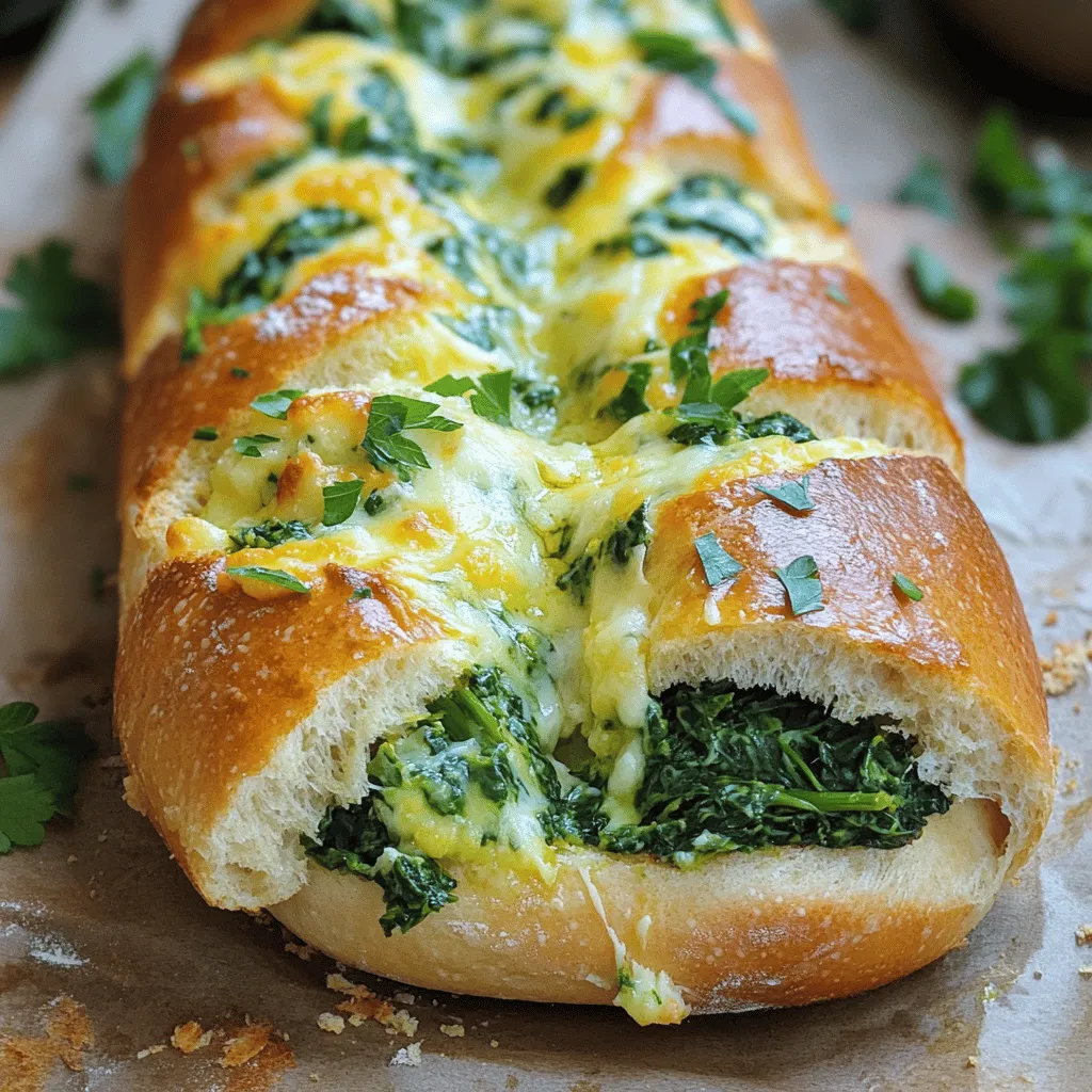 Für das Spinach Parmesan Garlic Bread brauchen Sie einige wichtige Zutaten: - 1 großes Brot (Sauerteig oder italienisches Brot) - 1 Tasse frischen Spinat, grob gehackt - 4 Esslöffel ungesalzene Butter, weich - 3 Knoblauchzehen, fein gehackt - 1/2 Tasse frisch geriebener Parmesan - 1/2 Teelöffel rote Pfefferflocken (optional) - 1 Teelöffel getrockneter Oregano - Salz und Pfeffer nach Geschmack - 1/4 Tasse frische Petersilie, gehackt (zur Garnitur) Diese Zutaten bringen viel Geschmack und Textur in das Brot. Frischer Spinat fügt gesunde Nährstoffe hinzu. Der Parmesan sorgt für einen reichen, würzigen Geschmack. Die genauen Maßangaben helfen Ihnen, das Rezept richtig zu machen. Zum Beispiel: - Eine Tasse Spinat ergibt eine gute Menge, die gut im Brot verteilt ist. - Vier Esslöffel Butter sorgen dafür, dass das Brot schön feucht bleibt. - Eine halbe Tasse Parmesan gibt genug Käsegeschmack, ohne das Brot zu beschweren. Genaues Messen ist wichtig für die Konsistenz und den Geschmack. So können Sie sicherstellen, dass jede Biss ein Genuss wird. Manchmal haben Sie nicht alle frischen Zutaten zur Hand. Das ist okay! Hier sind einige Alternativen: - Gefrorener Spinat ist eine gute Wahl, wenn frischer Spinat fehlt. Lassen Sie ihn einfach auftauen und gut abtropfen. - Statt ungesalzener Butter können Sie auch Olivenöl verwenden, um das Brot zu bestreichen. - Für den Parmesan können Sie Pecorino oder einen anderen Hartkäse nehmen. Diese Alternativen machen das Rezept flexibler und einfacher für Ihren Alltag. Zuerst heizen Sie den Ofen auf 190°C vor. Wählen Sie ein großes Brot, wie Sauerteig oder italienisches Brot. Das Brot sollte frisch sein. Nehmen Sie sich eine große Schüssel. Hier werden wir die Knoblauchbutter mischen. In einer kleinen Schüssel geben Sie die weiche Butter. Fügen Sie die fein gehackten Knoblauchzehen hinzu. Geben Sie eine Prise Salz und Pfeffer dazu. Rühren Sie alles gut um, bis die Mischung gleichmäßig ist. Jetzt ist es Zeit, den Spinat hinzuzufügen. Geben Sie die Tasse grob gehackten Spinat in die Schüssel. Fügen Sie die roten Pfefferflocken und den getrockneten Oregano hinzu. Mischen Sie alles zusammen. Dann geben Sie die Hälfte des frisch geriebenen Parmesans dazu. Rühren Sie die Mischung gut um, bis der Spinat gut bedeckt ist. Jetzt schneiden Sie das Brot in zwei Hälften. Achten Sie darauf, nicht ganz durchzuschneiden. Nehmen Sie etwas von der weichen Innenseite heraus. So schaffen Sie Platz für die Füllung. Bestreichen Sie beide Hälften des Brotes mit der Knoblauchbutter-Mischung. Streuen Sie den restlichen Parmesan über die gefüllten Brothälften. Legen Sie die Brothälften auf ein Backblech mit Backpapier. Backen Sie das Brot für 15 bis 20 Minuten. Das Brot sollte goldbraun sein und der Käse sprudeln. Nehmen Sie das Brot aus dem Ofen und lassen Sie es kurz abkühlen. Schneiden Sie es dann in Stücke. Garnieren Sie das Brot mit frisch gehackter Petersilie und genießen Sie es! Um die beste Knoblauchbutter zu machen, nutzen Sie weiche Butter. Sie mischen die Butter mit feingehacktem Knoblauch. Fügen Sie eine Prise Salz und Pfeffer hinzu. Das sorgt für einen tollen Geschmack. Rühren Sie alles gut durch. Machen Sie die Mischung vorher, damit die Aromen gut ziehen können. Parmesan ist großartig, aber Sie können auch andere Käsesorten probieren. Zum Beispiel passt Mozzarella gut dazu. Er schmilzt schön und wird cremig. Feta gibt einen salzigen Kick. Versuchen Sie auch, verschiedene Käse zu mischen. So erschaffen Sie neue Geschmäcker. Achten Sie darauf, den Käse frisch zu reiben für den besten Geschmack. Backen Sie das Brot bei 190°C für 15-20 Minuten. Achten Sie darauf, dass die Kanten goldbraun sind. Der Käse sollte sprudeln und leicht gebräunt sein. Wenn das Brot zu schnell bräunt, decken Sie es mit Folie ab. Lassen Sie es nach dem Backen kurz abkühlen. So bleibt es frisch und die Aromen setzen sich perfekt. {{image_4}} Um das Rezept spannend zu gestalten, füge andere Gemüsesorten hinzu. Du kannst zum Beispiel fein gehackte Artischocken oder grüne Paprika verwenden. Diese Gemüsesorten bringen neue Aromen und Texturen. Auch Zucchini passt gut. Achte darauf, das Gemüse vorher leicht zu dünsten. So bleibt das Brot nicht zu feucht. Für eine vegane Variante ersetze die Butter durch pflanzliche Margarine. Statt Parmesan kannst du Hefeflocken verwenden. Das gibt einen ähnlichen, käsigen Geschmack. Füge auch etwas Zitronensaft hinzu. So wird der Geschmack frisch und lebendig. Diese Anpassung macht das Brot für alle essbar. Wenn du es gerne scharf magst, füge mehr rote Pfefferflocken hinzu. Du kannst auch Cayennepfeffer oder Paprika verwenden. Diese Gewürze geben dem Brot einen besonderen Kick. Experimentiere mit Kräutern wie Basilikum oder Thymian. Sie verleihen dem Brot eine neue Note. So wird dein Spinach Parmesan Garlic Bread immer wieder spannend. Um dein Spinach Parmesan Garlic Bread frisch zu halten, lagere es in einem luftdichten Behälter. Wenn du kein Behälter hast, wickel das Brot in Folie ein. So bleibt es weich und lecker. Stelle sicher, dass du es an einem kühlen, trockenen Ort aufbewahrst. Vermeide die Nähe zu direkter Sonne oder Hitzequellen. Wenn du das Brot aufwärmst, verwende den Ofen. Heize ihn auf 180 °C vor. Wickel das Brot in Aluminiumfolie, um es saftig zu halten. Backe es für etwa 10 bis 15 Minuten. So wird es wieder knusprig und der Käse schmilzt perfekt. Alternativ kannst du auch eine Pfanne verwenden. In einer heißen Pfanne, lege das Brot für ein paar Minuten auf jede Seite. Das Spinach Parmesan Garlic Bread hält sich bis zu drei Tage bei richtiger Lagerung. Nach drei Tagen kann es trocken werden. Du kannst es aber auch einfrieren. Wickel es gut ein und lege es in den Gefrierschrank. So bleibt es bis zu drei Monate frisch. Zum Aufwärmen, lasse es über Nacht im Kühlschrank auftauen und backe es dann wie gewohnt. Es schmeckt am besten frisch aus dem Ofen! Ja, Sie können gefrorenen Spinat verwenden. Achten Sie darauf, ihn vorher gut abzutropfen. Gefrorener Spinat hat oft mehr Wasser. Dies kann die Konsistenz der Füllung beeinträchtigen. Wenn Sie ihn gut abtropfen lassen, wird das Ergebnis dennoch lecker. Für dieses Rezept empfehle ich Sauerteig oder italienisches Brot. Beide Sorten sind stabil und haben eine schöne Kruste. Sie halten die Füllung gut. Auch Baguettes funktionieren gut. Wählen Sie ein Brot, das Ihnen gefällt. Der Geschmack des Brotes wird das Gericht beeinflussen. Die Füllung lässt sich leicht anpassen. Fügen Sie zum Beispiel Feta oder Mozzarella hinzu. Auch getrocknete Tomaten oder schwarze Oliven passen gut. Für eine scharfe Note können Sie Jalapeños hinzufügen. Experimentieren Sie mit Kräutern wie Basilikum oder Thymian. So machen Sie das Rezept einzigartig. Dieses Rezept für Spinach Parmesan Garlic Bread bietet viele köstliche Möglichkeiten. Die Zutaten sind einfach und ein Genuss. Die Schritt-für-Schritt-Anleitung hilft dir, das perfekte Brot zu backen. Denke an die Tipps und Tricks, um deine Knoblauchbutter zu verbessern und die Kruste goldbraun zu bekommen. Probiere Variationen mit verschiedenen Gemüsesorten oder einer veganen Option aus. Du kannst das Brot richtig lagern und aufwärmen, um den besten Geschmack zu genießen. Viel Spaß beim Ausprobieren und Genießen!