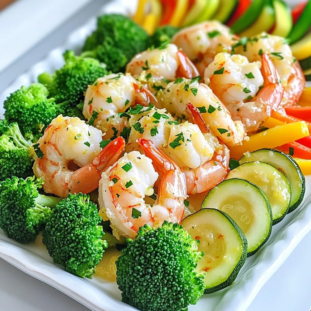Für die Garnelen brauchst du: - 450 g große Garnelen, geschält und entdarmt - 4 Knoblauchzehen, fein gehackt Diese Zutaten sind die Basis für den frischen Geschmack. Die Garnelen geben dir saftige Textur, und der Knoblauch bringt das Aroma. Du kannst verschiedene Gemüsesorten verwenden. Hier sind einige Vorschläge: - 2 Tassen Brokkoliröschen - 1 Paprika, in Streifen geschnitten - 1 Zucchini, in Halbmondstücke geschnitten - 1 rote Zwiebel, in Spalten geschnitten Brokkoli, Paprika und Zucchini sorgen für Farbe und Nährstoffe. Die Zwiebel gibt einen süßen Geschmack, der gut passt. Für den besonderen Geschmack benötigst du: - 2 Esslöffel Olivenöl - Saft von 1 Zitrone - Schale von 1 Zitrone (abgerieben) - 1 Teelöffel Paprikapulver - 1 Teelöffel getrockneter Oregano - Salz und Pfeffer nach Geschmack Das Olivenöl macht alles schön saftig. Die Zitrone bringt Frische. Paprika und Oregano fügen Tiefe hinzu. Salz und Pfeffer runden das Ganze ab. Zuerst heizen wir den Ofen auf 200°C vor. Das sorgt für eine gleichmäßige Hitze. Bereiten Sie ein großes Backblech vor und legen Sie es mit Backpapier aus. Dies erleichtert das Saubermachen und verhindert, dass die Garnelen kleben bleiben. Nun ist es Zeit, die Zutaten zu sammeln. Sie brauchen große Garnelen, Brokkoli, Paprika, Zucchini, rote Zwiebel und frischen Knoblauch. In einer großen Schüssel geben Sie die Garnelen, den Brokkoli, die Paprika, die Zucchini und die rote Zwiebel zusammen. In einer kleinen Schüssel mischen Sie den gehackten Knoblauch mit Olivenöl, Zitronensaft und Zitronenschale. Fügen Sie Paprikapulver, Oregano, Salz und Pfeffer hinzu. Rühren Sie alles gut um. Gießen Sie diese Mischung über die Garnelen und das Gemüse. Mischen Sie alles vorsichtig, bis es gut bedeckt ist. Ordnen Sie die Garnelen und das Gemüse in einer einzigen Schicht auf dem Backblech an. Backen Sie das Ganze für 15 bis 20 Minuten. Die Garnelen sollten rosa und undurchsichtig sein. Das Gemüse muss zart sein. Nach dem Backen nehmen Sie das Blech aus dem Ofen und lassen es kurz abkühlen. Garnieren Sie das Gericht mit frisch gehackter Petersilie. Servieren Sie es direkt vom Blech oder auf einer schönen Servierplatte. Ein Spritzer Zitronensaft obenauf macht es frisch und lecker. Um die Garnelen perfekt zu garen, achte auf die Zeit. Backe sie nicht zu lange. 15 bis 20 Minuten reichen. So bleiben sie saftig und zart. Verwende frische Zutaten, wenn möglich. Sie bringen mehr Geschmack. Achte darauf, dass das Gemüse gleichmäßig geschnitten ist. So garen sie zur gleichen Zeit. Brokkoli und Zucchini sind tolle Optionen. Probiere die Kombination von Texturen aus. Du kannst viele verschiedene Gemüsesorten nutzen. Karotten, grüne Bohnen oder Spargel sind großartige Alternativen. Das Gericht bleibt bunt und lecker. Füge etwas Schärfe hinzu. Ein Hauch von Cayennepfeffer kann Wunder wirken. Du kannst auch Feta oder Parmesan für mehr Geschmack hinzufügen. Ein häufiger Fehler ist, die Garnelen nicht gut zu würzen. Stelle sicher, dass die Mischung aus Knoblauch und Zitrone gut verteilt ist. Vermeide es, die Garnelen zu überladen. Halte sie in einer einzigen Schicht auf dem Blech. So garen sie gleichmäßig. Behalte auch die Backzeit im Blick. Wenn sie zu lange im Ofen sind, werden sie gummiartig. {{image_4}} Um die Reste der Zitronen-Knoblauch-Garnelen und des Gemüses richtig zu lagern, nutzen Sie einen luftdichten Behälter. Lassen Sie das Gericht zuerst auf Raumtemperatur abkühlen, bevor Sie es abdecken. So bleibt der Geschmack frisch. Verwenden Sie Behälter, die die Portionen gut halten. Diese Methode hilft, das Aroma zu bewahren. Wenn Sie die Reste aufwärmen möchten, gibt es einige einfache Methoden. Der Ofen ist ideal, um die Garnelen und das Gemüse gleichmäßig zu erhitzen. Heizen Sie den Ofen auf 180°C vor. Legen Sie das Gericht auf ein Backblech und erwärmen Sie es für etwa 10 Minuten. Alternativ können Sie die Reste in der Mikrowelle erhitzen. Verwenden Sie eine mittlere Stufe und decken Sie das Gericht locker ab. So bleibt es saftig. Im Kühlschrank halten die Reste etwa 3 Tage. Lagern Sie die Garnelen und das Gemüse in einem luftdichten Behälter. Wenn Sie die Reste länger aufbewahren möchten, können Sie sie einfrieren. In einem gefrierfesten Behälter bleiben sie bis zu 3 Monate frisch. Achten Sie darauf, die Reste gut zu beschriften, damit Sie das Datum sehen können. Vor dem Verzehr sollten Sie die gefrorenen Reste im Kühlschrank über Nacht auftauen. Um ein rundes Essen zu schaffen, empfehle ich, die Garnelen und das Gemüse mit Beilagen zu kombinieren. Hier sind einige Ideen: - Gekochter Reis oder Quinoa: Diese Körner nehmen die Aromen gut auf. - Knuspriges Brot: Ideal, um die köstliche Sauce aufzusaugen. - Ein frischer grüner Salat: Ein einfacher Salat mit Gurken und Tomaten ergänzt das Gericht perfekt. - Nudelgerichte: Ein leichtes Pasta-Gericht mit Olivenöl und Knoblauch kann auch gut passen. Ein passender Wein kann das Geschmackserlebnis verstärken. Hier sind meine Vorschläge: - Ein trockener Weißwein wie Sauvignon Blanc: Die Säure des Weins passt gut zu den Garnelen. - Prosecco: Ein sprudelnder Wein macht das Essen festlich. - Ein leichter Rosé: Er bringt frische Noten, die das Gericht auflockern. Garnituren können das Gericht visuell und geschmacklich bereichern. Hier sind einige Ideen: - Frische Kräuter wie Dill oder Basilikum: Sie bringen Frische und Farbe. - Zitronenscheiben: Diese können auf das Gericht gelegt werden, um mehr Zitrusgeschmack zu geben. - Feta-Käse: Ein wenig zerbröckelter Feta kann eine salzige Note hinzufügen. Mit diesen Serviervorschlägen wird Ihr Lemon Garlic Shrimp und Veggies Sheet Pan zu einem echten Genuss! Die Zubereitung von Zitronen-Knoblauch-Garnelen dauert insgesamt etwa 30 Minuten. Dies schließt die Vorbereitungszeit von 10 Minuten und die Backzeit von 15-20 Minuten ein. Sie können also schnell ein leckeres und gesundes Gericht zaubern, ohne viel Zeit in der Küche zu verbringen. Ja, Sie können gefrorene Garnelen verwenden. Achten Sie darauf, sie vorher gut aufzutauen. Legen Sie sie einfach in kaltes Wasser für etwa 15-20 Minuten. So bleiben sie zart und geschmackvoll. Gefrorene Garnelen sind eine praktische Option, wenn frische Garnelen nicht verfügbar sind. Für dieses Rezept können Sie viele verschiedene Gemüsesorten verwenden. Hier sind einige gute Alternativen: - Karotten, in Scheiben geschnitten - Grüne Bohnen, ganz - Blumenkohlröschen - Spargel, in Stücke geschnitten - Kürbis, gewürfelt Wählen Sie das Gemüse, das Ihnen am besten gefällt. Achten Sie darauf, die Garzeit anzupassen, falls das Gemüse länger braucht. So bleibt alles frisch und knusprig! In diesem Artikel habe ich die wichtigsten Punkte zur Zubereitung von Zitronen-Knoblauch-Garnelen behandelt. Wir schauten uns die Hauptzutaten, Gemüsevariationen und Gewürze an. Die Schritt-für-Schritt-Anleitung macht das Kochen leicht. Zusätzlich gab ich Tipps, um Fehler zu vermeiden. Die Aufbewahrung und das Servieren runden das Gericht ab. Mit diesen Infos kannst du gleich starten und das Gericht genießen. Gutes Essen bringt Freude und frische Ideen in deine Küche!