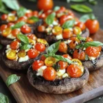 - 4 große Portobello-Pilze, Stiele entfernt - 1 Tasse Kirschtomaten, halbiert - 1 Tasse frische Mozzarella-Bällchen, gewürfelt - 1 Tasse frische Basilikumblätter, gehackt Die Portobello-Pilze sind die Hauptdarsteller in diesem Rezept. Sie haben einen tiefen, erdigen Geschmack und eine fleischige Textur. Kirschtomaten bringen Süße und Frische. Frische Mozzarella-Bällchen schmelzen perfekt und geben den Pilzen eine cremige Note. Basilikum verleiht dem Gericht ein Italienisches Flair. - 2 Esslöffel Balsamico-Glasur - 2 Esslöffel Olivenöl - 2 Knoblauchzehen, fein gehackt - 1 Teelöffel getrockneter Oregano - Salz und Pfeffer nach Geschmack Die Balsamico-Glasur fügt eine süß-säuerliche Tiefe hinzu. Olivenöl sorgt für einen reichhaltigen Geschmack. Knoblauch bringt Aroma, während Oregano die italienische Note verstärkt. Salz und Pfeffer runden alles ab. - Portionen: 4 - Zubereitungszeit: 10 Minuten - Gesamtzeit: 35 Minuten Dieses Rezept ist einfach und schnell. In nur 10 Minuten Vorbereitung und 25 Minuten im Ofen hast du ein köstliches Gericht. Perfekt für ein schnelles Abendessen oder eine gesellige Runde. Heize zuerst deinen Ofen auf 190°C vor. Das ist wichtig, damit die Pilze gleichmäßig garen. Nimm die großen Portobello-Pilze und entferne die Stiele. Reinige die Pilze vorsichtig mit einem feuchten Tuch. Achte darauf, dass du sie nicht durchdrückst. Lege die Pilze mit der Hutseite nach oben auf ein Backblech. So können sie die Füllung gut halten. Jetzt kommt der spaßige Teil: die Füllung! Nimm eine große Rührschüssel. Gib die halbierten Kirschtomaten, die gewürfelten Mozzarella-Bällchen und die gehackten Basilikumblätter hinein. Dann füge die fein gehackten Knoblauchzehen, das Olivenöl, den getrockneten Oregano, Salz und Pfeffer hinzu. Vermenge alles gut. Du willst, dass jede Zutat gleichmäßig verteilt ist. Fülle die Mischung großzügig in jede Portobello-Pilzkappe. Drücke die Mischung leicht hinein, damit sie nicht herausfällt. Jetzt sind die gefüllten Pilze bereit für den Ofen. Backe sie bei 190°C für 20 bis 25 Minuten. Die Pilze sollten zart sein und der Käse sollte schmelzen und sprudeln. Nach dem Backen nimm die Pilze aus dem Ofen. Lass sie ein paar Minuten abkühlen, bevor du sie servierst. Du kannst sie schön anrichten und mit etwas Balsamico-Glasur und frischen Basilikumblättern garnieren. Wählen Sie große, feste Portobello-Pilze. Achten Sie auf eine glatte Oberfläche. Vermeiden Sie Pilze mit dunklen Flecken oder Rissen. Diese sind oft nicht frisch. Um Wasseransammlungen zu vermeiden, reinigen Sie die Pilze vorsichtig. Verwenden Sie ein feuchtes Tuch, um Schmutz zu entfernen. Tauchen Sie die Pilze nicht ins Wasser. So bleiben sie fest und behalten ihren Geschmack. Füllen Sie die Pilze gleichmäßig. Beginnen Sie mit einer großen Menge der Füllung. Drücken Sie die Mischung leicht hinein. So bleibt alles zusammen und läuft nicht heraus. Für mehr Geschmack fügen Sie zusätzliches Gemüse hinzu. Zucchini oder Paprika passen gut. Versuchen Sie auch verschiedene Käsesorten. Feta oder Cheddar können neue Aromen bringen. Präsentieren Sie die gefüllten Pilze auf einem großen Teller. Beträufeln Sie sie mit mehr Balsamico-Glasur. Garnieren Sie mit frischen Basilikumblättern. Das sieht schön aus und bringt Farbe. Servieren Sie die Pilze mit einem frischen Salat. Ein knuspriges Brot passt ebenfalls gut dazu. Es ergänzt das Gericht perfekt und sorgt für eine tolle Mahlzeit. {{image_4}} Du kannst das Rezept anpassen, indem du weitere Gemüsesorten hinzufügst. Zucchini oder Paprika passen gut. Diese bringen zusätzliche Farben und Nährstoffe. Du kannst auch Spinat verwenden, um mehr Grün hinzuzufügen. Wenn du eine andere Käseart magst, probiere Feta oder Ziegenkäse. Diese Optionen bringen neue Geschmäcker in dein Gericht. Wenn du ein veganes Gericht möchtest, gibt es tolle Alternativen zu Mozzarella. Cashewkäse oder Kokosnuss-Mozzarella sind großartige Optionen. Sie bieten eine ähnliche Textur und einen leckeren Geschmack. Diese veganen Alternativen sind einfach zu finden und machen das Gericht gesund und lecker. Die Balsamico-Glasur ist wunderbar, aber du kannst auch andere Dressings ausprobieren. Eine Zitronen-Vinaigrette bringt Frische. Ein Pesto-Dressing gibt dem Gericht einen würzigen Kick. Du kannst auch ein einfaches Dressing aus Olivenöl und Zitronensaft verwenden. Es ist leicht und schmeckt gut zu den Pilzen. Wenn du gerne experimentierst, probiere verschiedene Soßen. Eine BBQ-Sauce kann den Pilzen einen rauchigen Geschmack verleihen. Eine cremige Knoblauchsoße macht die Pilze reichhaltiger und sättigender. Es gibt viele Möglichkeiten, dein Gericht spannend zu gestalten. Nutze saisonale Zutaten für mehr Geschmack. Im Sommer sind frische Tomaten und Basilikum am besten. Im Herbst kannst du Kürbis oder Süßkartoffeln in die Füllung geben. Diese Zutaten bringen den Geschmack der Saison auf den Teller. Für Feiertage oder Feiern kannst du die Pilze festlicher gestalten. Füge geröstete Nüsse oder getrocknete Früchte hinzu. Diese Zutaten geben dem Gericht eine besondere Note. Du kannst auch die Präsentation anpassen, indem du die Pilze auf hübschen Tellern anrichtest. So wird dein Festessen noch schöner. Lagern Sie die gefüllten Pilze in einem luftdichten Behälter. So bleiben sie frisch. Stellen Sie sicher, dass die Pilze vollständig abgekühlt sind, bevor Sie sie lagern. Im Kühlschrank halten sie sich etwa 3 bis 4 Tage. Wenn Sie die Pilze frühzeitig zubereiten, können Sie sie einfach aufwärmen. Um die gefüllten Pilze einzufrieren, legen Sie sie in einen gefrierfesten Behälter. Stellen Sie sicher, dass sie gut verpackt sind, um Frostschäden zu vermeiden. Sie können die Pilze bis zu 3 Monate einfrieren. Zum Wiedererwärmen lassen Sie die Pilze zuerst im Kühlschrank auftauen. Danach backen Sie sie bei 180°C für etwa 15 Minuten, bis sie heiß sind. Wenn Sie Füllung übrig haben, verwenden Sie sie für andere Gerichte. Sie können die Füllung in einen Salat mischen oder auf einen Toast legen. Eine weitere Idee ist, die Füllung in Omeletts zu geben. So haben Sie schnell eine leckere Mahlzeit. Um Caprese gefüllte Portobello-Pilze vegan zu machen, ersetzen Sie den Käse. Nutzen Sie vegane Mozzarella-Alternativen aus Nüssen oder Tofu. Sie können auch Cashew-Creme verwenden. Diese gibt einen guten Geschmack und die richtige Konsistenz. Um noch mehr Geschmack hinzuzufügen, probieren Sie Hefeflocken. Diese sind nahrhaft und haben einen käsigen Geschmack. Ein weiterer Tipp ist, die Balsamico-Glasur selbst zu machen. Mischen Sie Balsamico-Essig mit einer süßen Zutat wie Agavendicksaft. So bleibt das Gericht frisch und lecker. Ja, Sie können die Pilze auch grillen. Das gibt den Pilzen einen tollen, rauchigen Geschmack. Heizen Sie den Grill auf mittlere Hitze vor. Bereiten Sie die Pilze wie gewohnt vor, füllen Sie sie und stellen Sie sie auf den Grill. Grillen Sie die gefüllten Pilze etwa 10-15 Minuten. Achten Sie darauf, dass der Käse schmilzt und die Pilze weich werden. Wenden Sie die Pilze vorsichtig mit einer Zange, um ein Ankleben zu vermeiden. So bleibt das Gericht saftig und geschmackvoll. Caprese gefüllte Portobello-Pilze sind im Kühlschrank etwa 3-4 Tage haltbar. Lagern Sie sie in einem luftdichten Behälter. So bleiben sie frisch und lecker. Wenn Sie die Pilze einfrieren möchten, können Sie dies auch tun. Wickeln Sie sie gut in Frischhaltefolie ein und legen Sie sie in einen Gefrierbehälter. So sind sie bis zu 2 Monate haltbar. Zum Wiedererwärmen lassen Sie die Pilze einfach im Kühlschrank auftauen. Erwärmen Sie sie dann im Ofen oder in der Mikrowelle, um die Textur zu erhalten. In diesem Artikel haben wir alles über Caprese gefüllte Portobello-Pilze behandelt. Wir haben die Hauptzutaten durchgenommen, die Zubereitung Schritt für Schritt erklärt und Tipps gegeben, um die besten Pilze auszuwählen. Außerdem haben wir Variationen, Lagerung und beliebte Fragen geklärt. Jetzt kannst du das Rezept ausprobieren und deine eigenen leckeren Kreationen machen. Experimentiere mit neuen Zutaten und genieße deine gefüllten Pilze!