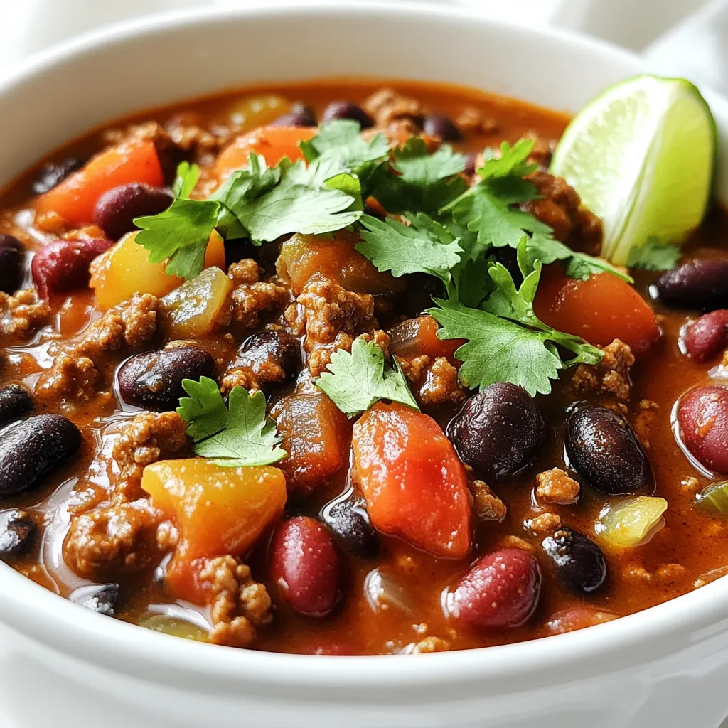 Für dieses leckere Chili brauchst du einige wichtige Zutaten. Diese sind: - 680 g Rinderhackfleisch - 1 Dose (425 g) Kidneybohnen, abgetropft und gespült - 1 Dose (425 g) schwarze Bohnen, abgetropft und gespült - 1 Dose (800 g) gewürfelte Tomaten, unverdünnt - 1 mittelgroße Zwiebel, gehackt - 2 Knoblauchzehen, fein gehackt - 2 Paprika (rot und grün), gewürfelt - 240 ml Rinderbrühe - 1 Esslöffel Olivenöl Diese Zutaten machen dein Chili nahrhaft und voll von Geschmack. Die Kombination von Bohnen und Rindfleisch gibt dir eine tolle Textur. Gewürze sind der Schlüssel zu einem schmackhaften Chili. Du solltest folgende Gewürze verwenden: - 2 Esslöffel Chili-Pulver - 1 Esslöffel Kreuzkümmel, gemahlen - 1 Teelöffel geräuchertes Paprika - 1 Teelöffel Salz - 1/2 Teelöffel schwarzer Pfeffer Diese Gewürze geben deinem Chili die richtige Schärfe und Tiefe. Sie lassen die Aromen gut zusammenarbeiten. Wenn du dein Chili schärfer machen möchtest, kannst du eine Jalapeño hinzufügen. Hier ist, was du brauchst: - 1 Jalapeño, fein gehackt (optional für extra Schärfe) Die Jalapeño bringt nicht nur mehr Hitze, sondern auch einen frischen Geschmack. Probiere es aus, wenn du es magst! Zuerst musst du alle Zutaten bereitstellen. Du brauchst 680 g Rinderhackfleisch, 1 Dose Kidneybohnen und 1 Dose schwarze Bohnen. Außerdem benötigst du 1 Dose gewürfelte Tomaten, 1 Zwiebel, 2 Knoblauchzehen und 2 Paprika. Vergiss die Gewürze nicht: Chili-Pulver, Kreuzkümmel, geräuchertes Paprika, Salz und Pfeffer. Erhitze 1 Esslöffel Olivenöl in einer großen Pfanne. Füge die gehackte Zwiebel und den Knoblauch hinzu. Brate sie für 3-4 Minuten, bis sie glasig sind. Danach gib das Rinderhackfleisch dazu. Brate es 5-7 Minuten lang, bis es braun ist. Zerbrich es mit einem Pfannenwender. Sobald das Fleisch braun ist, fügst du die Gewürze hinzu. Mische das Chili-Pulver, Kreuzkümmel, geräuchertes Paprika, Salz und Pfeffer in die Pfanne. Wenn du es schärfer magst, füge auch eine gehackte Jalapeño hinzu. Röste die Gewürze 1-2 Minuten lang mit dem Fleisch. Übertrage die Rinder-Mischung in den Slow Cooker. Gib die gewürfelten Paprika, Kidneybohnen, schwarze Bohnen und die gewürfelten Tomaten mit ihrem Saft dazu. Jetzt gieße 240 ml Rinderbrühe darüber. Mische alles gut. Decke den Slow Cooker ab. Koche das Chili auf niedriger Stufe für 6-8 Stunden oder auf hoher Stufe für 3-4 Stunden. Die Aromen vermischen sich und das Chili wird dickflüssig. Bevor du das Chili servierst, probiere es. Passe die Gewürze nach deinem Geschmack an. Schöpfe das Chili in Schalen und garniere es mit frischem Koriander und Limettenschnitzen. So erhältst du einen frischen Geschmack. Guten Appetit! Um dein Chili perfekt zu machen, achte auf die Qualität des Rindfleischs. Frisches, mageres Rinderhackfleisch sorgt für einen tollen Geschmack. Verwende auch frische Zutaten. Schneide die Paprika und Zwiebeln klein, damit sie gut garen. - Zutaten: - 680 g Rinderhackfleisch - 1 Dose Kidneybohnen - 1 Dose schwarze Bohnen - 1 Dose gewürfelte Tomaten - 1 Zwiebel, gehackt - 2 Knoblauchzehen, fein gehackt - 2 Paprika, gewürfelt - 2 Esslöffel Chili-Pulver - 1 Esslöffel Kreuzkümmel - 1 Teelöffel geräuchertes Paprika - 1 Teelöffel Salz - 1/2 Teelöffel schwarzer Pfeffer - 240 ml Rinderbrühe - 1 Jalapeño, fein gehackt - 1 Esslöffel Olivenöl Achte darauf, die Gewürze gut zu rösten. So entfalten sie ihr Aroma. Lass das Chili im Slow Cooker lange garen. So werden die Aromen intensiv und lecker. Ein häufiger Fehler ist, das Rindfleisch nicht gut anzubraten. Wenn du das Fleisch nicht anbrätst, bleibt der Geschmack flach. Ein weiterer Fehler ist, zu wenig Zeit im Slow Cooker einzuplanen. Kürzere Garzeiten führen zu weniger Geschmack und einer wässrigen Konsistenz. Vermeide es auch, die Brühe zu früh hinzuzufügen. Sie sollte erst nach dem Anbraten der Gewürze kommen. Wenn du das Chili zu spät probierst, kannst du die Gewürze nicht rechtzeitig anpassen. Frische Kräuter wie Koriander bringen Farbe und Frische ins Gericht. Sie heben den Geschmack des Chilis. Limettensaft, den du über das Chili träufelst, bringt eine tolle Säure. Diese Balance macht das Gericht noch besser. Garnituren wie Sauerrahm oder Avocado geben dem Chili eine cremige Textur. Das macht das Essen noch genussvoller. Probiere verschiedene Garnierungen, um dein Chili zu personalisieren und es besonders zu machen. {{image_4}} Du kannst ein leckeres Chili auch ohne Fleisch zubereiten. Verwende einfach mehr Bohnen und Gemüse. Hier sind ein paar Ideen: - 1 Dose (425 g) Kichererbsen, abgetropft und gespült - 1 Dose (425 g) schwarze Bohnen, abgetropft und gespült - 1 Tasse Mais - Verschiedene Gemüse wie Zucchini oder Karotten Diese Zutaten geben deinem Chili mehr Geschmack und Textur. Du kannst auch Tofu hinzufügen. Einfach etwas anbraten und dann ins Chili geben. Wenn du dein Chili schärfer magst, füge mehr Jalapeños hinzu. Du kannst auch andere scharfe Paprika verwenden. Hier sind einige Tipps: - Verwende frische Habaneros oder Serranos für mehr Hitze. - Füge einen Teelöffel Cayennepfeffer hinzu, um das Chili aufzupeppen. - Probiere scharfe Chilisaucen aus, um die Schärfe zu variieren. Denke daran, immer nach und nach zu würzen. So kannst du die Schärfe besser kontrollieren. Das perfekte Chili braucht tolle Beilagen. Hier sind ein paar Ideen, die gut passen: - Serviere das Chili mit Maisbrot für einen süßen Kontrast. - Tortillachips sind großartig für einen knusprigen Biss. - Ein Klecks Sauerrahm macht das Gericht cremig und mildert die Schärfe. - Frische Avocado oder Guacamole passen auch gut dazu. Diese Beilagen machen dein Essen noch leckerer. Experimentiere mit verschiedenen Optionen, um dein perfektes Chili zu finden! Um Reste von Beef & Bean Chili gut zu lagern, fülle sie in einen luftdichten Behälter. Achte darauf, dass das Chili vollständig abgekühlt ist, bevor du es verschließt. So bleibt der Geschmack frisch und das Chili wird nicht matschig. Verwende kleine Behälter, um Portionen besser zu verwalten. So hast du immer eine leckere Mahlzeit bereit. Chili eignet sich hervorragend zum Einfrieren. Teile es in Portionen auf und fülle es in gefriergeeignete Behälter oder Beutel. Vergiss nicht, das Datum auf den Behältern zu notieren. So weißt du immer, wie lange es schon eingefroren ist. Chili kann bis zu drei Monate im Gefrierfach aufbewahrt werden. Wenn du es wieder aufwärmst, schmeckt es fast wie frisch gekocht. Im Kühlschrank hält sich dein Beef & Bean Chili etwa drei bis fünf Tage. Stelle sicher, dass der Behälter gut verschlossen ist. Wenn du das Chili länger aufbewahren möchtest, friere es besser ein. Überprüfe immer den Geruch und das Aussehen, bevor du es isst. Wenn es seltsam riecht oder sich die Farbe ändert, ist es besser, es wegzuwerfen. Das Kochen im Slow Cooker dauert je nach Einstellung. Auf niedriger Stufe braucht es etwa 6 bis 8 Stunden. Wenn du es eilig hast, kannst du die hohe Einstellung nutzen. Dann ist das Chili nach 3 bis 4 Stunden fertig. Die lange Kochzeit lässt die Aromen gut verbinden. Außerdem wird das Chili schön dick und lecker. Ja, du kannst das Rezept ganz nach deinem Geschmack anpassen. Füge zum Beispiel mehr oder weniger Bohnen hinzu. Du kannst auch das Rindfleisch gegen Hähnchen oder Tofu austauschen. Wenn du Salz oder Gewürze magst, kannst du diese nach Belieben erhöhen. Kreativität ist hier der Schlüssel! Zu deinem Chili passen viele leckere Beilagen. Maisbrot ist perfekt, um die Sauce aufzusaugen. Tortillachips geben einen tollen Crunch. Du kannst auch Sauerrahm oder Avocado dazu servieren. Frischer Koriander und Limettensaft verleihen dem Gericht Frische. Experimentiere mit Beilagen, um deine eigene Kombination zu finden! Um das Chili schärfer zu machen, kannst du mehr Jalapeños hinzufügen. Frische oder eingelegte Chilis sind auch eine gute Wahl. Wenn du es extrem scharf magst, nutze etwas Chili-Pulver oder Cayennepfeffer. Achte darauf, die Schärfe langsam zu erhöhen. So kannst du sicherstellen, dass es dir gut schmeckt! Die Zutaten für Beef & Bean Chili spielen eine große Rolle für den Geschmack. Du hast gelernt, wie man die Hauptzutaten sowie Gewürze und Kräuter auswählt. Die Schritt-für-Schritt-Anleitung führt dich durch die Zubereitung. Außerdem hast du Tipps erhalten, um das perfekte Chili zu kreieren. Variationen wie vegetarische Optionen erweitern die Möglichkeiten. Schließlich weißt du nun, wie du Reste richtig lagerst. Chili ist ein vielseitiges Gericht, das immer Freude bringt. Nutze diese Infos für dein nächstes Kochen!