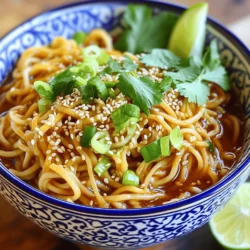 Für die würzigen Sesam-Knoblauch-Nudeln benötigst du: - 225 g Spaghetti oder Reisnudeln - 3 Esslöffel Sesamöl - 4 Knoblauchzehen, fein gehackt - 1 Esslöffel Ingwer, gerieben - 2 Esslöffel Sojasauce - 1 Esslöffel Sriracha (oder mehr, falls du es schärfer magst) - 1 Esslöffel Reisessig - 1 Esslöffel brauner Zucker - 2 Frühlingszwiebeln, in feine Ringe geschnitten - 2 Esslöffel Sesamsamen - Frischer Koriander, zur Garnitur - Salz, nach Geschmack Diese Zutaten bilden die Basis für den vollen Geschmack. Sie kombinieren sich perfekt und sorgen für ein leckeres Gericht. Du kannst die Spaghetti leicht durch Reisnudeln ersetzen. Reisnudeln sind glutenfrei und haben eine zarte Textur. Sie nehmen die Aromen der Sauce gut auf. Auch Zucchininudeln sind eine tolle Option, wenn du etwas Leichteres möchtest. Sie bieten einen frischen Geschmack und sind kalorienarm. Die Mischung aus Sojasauce, Sriracha, und Reisessig bringt die Nudeln auf ein neues Level. Die Sojasauce gibt Umami, während die Sriracha die Schärfe hinzufügt. Reisessig bringt eine angenehme Säure, die die anderen Aromen ausgleicht. Brauner Zucker rundet alles ab und sorgt für eine süße Note. Frühlingszwiebeln und Sesamsamen sind ideal für den letzten Schliff und bieten Textur und Geschmack. Um die Nudeln perfekt zu kochen, fülle einen großen Topf mit gesalzenem Wasser. Bringe das Wasser zum Kochen. Gib dann die Spaghetti oder Reisnudeln hinein. Koche sie gemäß den Anweisungen auf der Verpackung, bis sie al dente sind. Das bedeutet, sie sollten noch einen leichten Biss haben. Nach dem Kochen, gieße die Nudeln ab und stelle sie beiseite. Für die Sauce nimm eine kleine Schüssel. Vermische dort die Sojasauce, Sriracha, Reisessig und den braunen Zucker. Rühre die Mischung gut um, bis der Zucker sich vollständig aufgelöst hat. Diese Sauce bringt viel Geschmack und eine schöne Schärfe in die Nudeln. Erhitze in einer großen Pfanne das Sesamöl bei mittlerer Hitze. Füge dann die fein gehackten Knoblauchzehen und den geriebenen Ingwer hinzu. Brate sie für etwa 1-2 Minuten an, bis sie aromatisch duften. Pass auf, dass sie nicht verbrennen, denn das kann den Geschmack verderben. Jetzt kommen die gekochten Nudeln in die Pfanne zu dem aromatischen Knoblauch und Ingwer. Gieße die vorbereitete Sauce über die Nudeln. Vermenge alles gut, bis die Nudeln gleichmäßig mit der Sauce bedeckt sind. Lass die Mischung für weitere 2-3 Minuten erhitzen, damit alles gut durchzieht. Nimm die Pfanne vom Herd und rühre die geschnittenen Frühlingszwiebeln und die Sesamsamen unter. Probiere die Nudeln und passe das Salz nach Belieben an. Jetzt kannst du die Nudeln in Schalen verteilen. Garniere sie mit frischem Koriander und zusätzlichen Sesamsamen für einen schönen Look. Um die Nudeln geschmeidig zu halten, spülen Sie sie nach dem Kochen mit kaltem Wasser ab. Das stoppt den Kochprozess und verhindert, dass die Nudeln kleben. Fügen Sie etwas Sesamöl hinzu, um zusätzlichen Geschmack zu geben und die Textur zu verbessern. Ein bisschen Öl macht einen großen Unterschied! Sriracha ist perfekt, um den Schärfegrad dieser Nudeln anzupassen. Beginnen Sie mit einem Esslöffel und probieren Sie die Nudeln. Wenn Sie mehr Schärfe mögen, fügen Sie einfach mehr Sriracha hinzu. Denken Sie daran, dass die Schärfe auch beim Kochen etwas intensiver wird. Seien Sie mutig, aber vorsichtig! Präsentation macht alles aus! Servieren Sie die Nudeln in schönen Schalen. Bestreuen Sie sie mit Sesamsamen und Frühlingszwiebeln. Ein Limettenkeil auf der Seite sorgt für einen frischen Kick. Frischer Koriander als Garnitur sieht nicht nur toll aus, sondern schmeckt auch gut. Diese kleinen Details machen Ihre Nudeln besonders! {{image_4}} Wenn Sie eine vegetarische Variante der würzigen Sesam-Knoblauch-Nudeln wünschen, probieren Sie Tofu. Tofu nimmt die Aromen gut auf. Schneiden Sie den Tofu in Würfel und braten Sie ihn goldbraun an, bevor Sie ihn zu den Nudeln geben. Dadurch wird er knusprig und lecker. Um das Gericht bunter und gesünder zu machen, fügen Sie Gemüse hinzu. Paprika und Brokkoli sind perfekte Optionen. Schneiden Sie das Gemüse klein und braten Sie es zusammen mit dem Knoblauch und Ingwer an. Das bringt frische Farben und Geschmack in die Nudeln. Sie können auch Karotten oder Zucchini verwenden. Nüsse geben den Nudeln einen tollen Crunch. Erdnüsse sind eine klassische Wahl, aber auch Cashews passen gut. Rösten Sie die Nüsse leicht in der Pfanne, bevor Sie sie über die Nudeln streuen. Das fügt eine nussige Note hinzu und macht das Gericht noch interessanter. Um die restlichen Nudeln frisch zu halten, legen Sie sie in einen luftdichten Behälter. Achten Sie darauf, dass die Nudeln abgekühlt sind, bevor Sie sie lagern. So verhindern Sie, dass sie matschig werden. Wenn Sie die Nudeln mit Sauce vermischen, ist es am besten, sie getrennt zu lagern. So bleibt die Textur der Nudeln besser erhalten. Wenn Sie die Nudeln aufwärmen möchten, nutzen Sie eine Pfanne oder die Mikrowelle. In der Pfanne fügen Sie etwas Sesamöl hinzu und erhitzen die Nudeln bei mittlerer Hitze. Rühren Sie sie gut um, damit sie gleichmäßig warm werden. In der Mikrowelle geben Sie die Nudeln in eine Schüssel und decken sie mit einem feuchten Papiertuch ab. So bleiben sie saftig. Im Kühlschrank sind die Nudeln etwa 3 bis 5 Tage haltbar. Wenn Sie die Nudeln länger aufbewahren möchten, können Sie sie einfrieren. In einem luftdichten Behälter oder einem Gefrierbeutel halten sie sich bis zu 3 Monate. Achten Sie darauf, das Datum auf dem Behälter zu notieren, damit Sie wissen, wann Sie sie gekocht haben. Die Zubereitung dieser würzigen Nudeln dauert nur 20 Minuten. Sie brauchen 10 Minuten für die Vorbereitung und 10 Minuten zum Kochen. Das ist schnell, oder? Sie können diese Nudeln also gut nach einem langen Tag machen. Ja, Sie können die Nudeln vegan machen. Verwenden Sie einfach Sojasauce ohne tierische Produkte. Statt Sesamöl können Sie auch Pflanzenöl nutzen. Die restlichen Zutaten sind bereits vegan. So genießen Sie leckere, würzige Nudeln ohne Tierprodukte! Zu diesen Nudeln passen viele Beilagen gut. Hier sind einige Vorschläge: - Gegrilltes Gemüse wie Zucchini und Paprika - Frischer Salat mit Sesam-Dressing - Gebratener Tofu für mehr Protein - Eine Schüssel Miso-Suppe als Vorspeise Diese Beilagen ergänzen die Aromen der würzigen Sesam-Knoblauch-Nudeln perfekt! Diese würzigen Sesam-Knoblauch-Nudeln sind leicht zuzubereiten und voller Geschmack. Wir haben die Hauptzutaten, Zubereitungsschritte und hilfreiche Tipps behandelt. Vergiss nicht, deine Nudeln nach dem Kochen gut zu vermengen und kreativ mit Toppings zu sein. Experimentiere mit verschiedenen Variationen und lagere die Reste richtig. So bleibst du auch nach der Zubereitung flexibel. Probiere es aus, und genieße jede Biss!