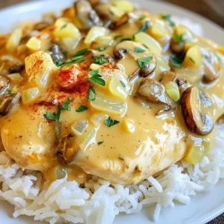 - 4 Hähnchenbrustfilets, ohne Haut und Knochen - 1 Tasse geschnittene Champignons - 1 Tasse Hühnerbrühe Die Hauptzutaten sind einfach und leicht zu finden. Hähnchenbrustfilets sind zart und lecker. Champignons bringen einen tollen Geschmack und Textur. Hühnerbrühe sorgt für die nötige Feuchtigkeit und Tiefe im Gericht. - 2 Esslöffel Sojasauce - 1 Teelöffel getrockneter Thymian - 2 Esslöffel Olivenöl Diese Gewürze und Öle machen das Gericht besonders. Sojasauce gibt einen salzigen Geschmack. Thymian fügt eine schöne Kräuternote hinzu. Olivenöl hilft beim Anbraten des Hähnchens und der Zwiebeln. - 1 Tasse Sahne - Frische Petersilie zur Garnierung Die Sahne ist der Star für die Cremigkeit. Sie macht die Sauce reichhaltig und glatt. Frische Petersilie bringt Farbe und Frische. Sie sieht toll aus und schmeckt auch gut. Zuerst erhitze ich das Olivenöl in einer Pfanne. Ich lege die Hähnchenbrustfilets in die heiße Pfanne. Dann würze ich sie mit Salz, Pfeffer und Paprika. Ich brate die Hähnchen für 3-4 Minuten auf jeder Seite. Sie sollten goldbraun sein. Nach dem Braten lege ich die Hähnchen beiseite. Jetzt bleibt die Pfanne auf dem Herd. Ich füge die gehackten Zwiebeln hinzu. Nach 2-3 Minuten sind sie durchsichtig. Dann kommen die gehackten Knoblauchzehen dazu. Ich brate alles gut an. Jetzt gebe ich die geschnittenen Champignons in die Pfanne. Ich lasse sie etwa 5 Minuten weich kochen. Ich nehme die Zwiebel-Knoblauch-Pilzmischung und gebe sie in den Slow Cooker. Dann lege ich die angebratenen Hähnchenbrüste darauf. Jetzt gieße ich die Hühnerbrühe über die Mischung. Ich füge die Sojasauce und den getrockneten Thymian hinzu. Den Deckel setze ich auf den Slow Cooker. Nach 4-6 Stunden ist das Hähnchen zart. Ich nehme es vorsichtig heraus und lege es beiseite. Jetzt rühre ich die Sahne in den Slow Cooker ein. Ich vermische alles gut. Dann lege ich das Hähnchen zurück in die cremige Sauce. Ich lasse es weitere 10 Minuten ziehen. Zum Servieren löffele ich die cremige Mischung über das Hähnchen. Ich garniere das Gericht mit frisch gehackter Petersilie. Es sieht toll aus! Am besten serviere ich es auf fluffigem Reis oder Kartoffelpüree. So wird es ein echter Genuss! - Brate das Hähnchen in einer Pfanne bei mittlerer Hitze an. - Würze es mit Salz, Pfeffer und Paprika. - Brate jede Seite für 3-4 Minuten, bis sie goldbraun ist. - Achte darauf, nicht zu viel auf einmal zu braten. - Das Timing im Slow Cooker ist wichtig. - Garen Sie das Hähnchen auf niedriger Stufe für 4-6 Stunden. - So bleibt das Fleisch zart und saftig. - Füge weitere Gewürze hinzu, um den Geschmack zu verbessern. - Rosmarin oder Oregano passen gut zu diesem Gericht. - Verwende frische Zutaten, wenn möglich. - Frische Champignons geben mehr Aroma als getrocknete. - Frische Kräuter wie Petersilie machen das Gericht lebendig. - Serviere das Hähnchen auf einem Bett aus fluffigem Reis. - Cremiges Kartoffelpüree ist auch eine tolle Beilage. - Garniere das Gericht mit frisch gehackter Petersilie. - Dies sorgt für Farbe und Frische auf dem Teller. - Verwende eine große Schüssel, um die Sauce großzügig zu löffeln. - Ein schöner Teller macht das Essen noch mehr Spaß. {{image_4}} Du kannst mageres Hühnchen verwenden. Es hat weniger Fett und viele Proteine. So bleibt das Gericht leicht und gesund. Eine weitere tolle Idee ist, die Sahne durch Joghurt zu ersetzen. Joghurt gibt dem Gericht eine cremige Textur, hat aber weniger Kalorien. Für eine vegane Version kannst du pflanzliche Proteine anstelle von Hähnchen nutzen. Produkte wie Tofu oder Seitan sind gute Alternativen. Sie nehmen den Geschmack der Sauce gut auf. Verwende auch eine vegane Sahnealternative, wie Kokosnusscreme oder Sojasahne, um die Cremigkeit zu erhalten. Du kannst die Zutaten je nach Saison variieren. Im Frühling sind Spargel oder Erbsen eine gute Wahl. Im Herbst probiere verschiedene Pilze wie Steinpilze oder Pfifferlinge. Diese saisonalen Pilze bringen frische Aromen in dein Gericht. Sie machen das Essen nicht nur lecker, sondern auch spannend! Um dein Slow Cooker Creamy Mushroom Chicken frisch zu halten, lege es in einen luftdichten Behälter. Stelle den Behälter in den Kühlschrank. So bleibt das Gericht bis zu drei Tage gut. Achte darauf, dass die Sauce vollständig abgekühlt ist, bevor du sie einlagerst. Das Gericht kann in der Regel 3 bis 4 Tage im Kühlschrank bleiben. Nach dieser Zeit kann der Geschmack nachlassen. Wenn du die Frische bewahren möchtest, solltest du das Gericht einfrieren. Um das Hähnchen richtig einzufrieren, lasse es zuerst vollständig abkühlen. Teile das Gericht in Portionen auf. Fülle die Portionen in gefriergeeignete Behälter oder Beutel. Achte darauf, die Luft so gut wie möglich herauszudrücken, um Gefrierbrand zu vermeiden. Um das Hähnchen wieder aufzutauen, lege es über Nacht in den Kühlschrank. Du kannst es auch in der Mikrowelle auftauen. Um es erneut zu erhitzen, benutze den Herd oder die Mikrowelle. Achte darauf, dass das Hähnchen gut durchwarmt ist, bevor du es servierst. Wenn du Reste hast, kannst du die Sauce über Pasta geben oder sie in ein Auflaufgericht einarbeiten. Das macht die Reste spannend und lecker! Die übrig gebliebene Sauce eignet sich wunderbar für eine Pilzsuppe. Du kannst auch Gemüse und Reis hinzufügen, um ein schnelles Gericht zu zaubern. Sei kreativ und entdecke neue Kombinationen! Die Zubereitung von Slow Cooker Creamy Mushroom Chicken dauert etwa 15 Minuten. Die Garzeit im Slow Cooker beträgt 4 bis 6 Stunden. Diese Zeit ermöglicht es dem Hähnchen, zart zu werden und die Aromen gut aufzunehmen. Ja, Sie können die Sahne weglassen. Eine gute Alternative ist griechischer Joghurt. Diese Option macht das Gericht leichter und cremig. Auch Kokosmilch funktioniert gut und gibt einen anderen Geschmack. Ja, dieses Gericht kann glutenfrei sein. Verwenden Sie Sojasauce oder Tamari, um Gluten zu vermeiden. Achten Sie auch darauf, dass alle anderen Zutaten, wie Hühnerbrühe, glutenfrei sind. So genießen alle das Gericht ohne Bedenken. Ja, Sie können gefrorenes Hähnchen verwenden. Achten Sie darauf, die Garzeit zu verlängern. Planen Sie zusätzliche 1 bis 2 Stunden ein, damit das Hähnchen gleichmäßig gart. Überprüfen Sie die Temperatur, um sicherzustellen, dass es richtig durchgegart ist. In diesem Artikel haben wir die Zutaten und Schritte für ein köstliches cremiges Pilzhähnchen im Slow Cooker besprochen. Wir haben die Hauptzutaten, Gewürze und wertvolle Tipps für die Zubereitung geteilt. Zudem gab es Variationen, um das Gericht anzupassen. Denken Sie daran, frische Zutaten zu verwenden und mit Aromen zu spielen. So wird Ihr Gericht noch besser. Mit diesen einfachen Schritten und Ideen gelingt Ihnen ein leckeres Essen. Viel Freude beim Kochen und Ausprobieren!