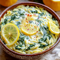 - 1 Tasse Orzo-Pasta - 4 Tassen frischer Spinat, grob gehackt - 1 Tasse frisch geriebener Parmesan Die Orzo-Pasta ist klein und hat die Form von Reis. Sie kocht schnell und nimmt die Aromen gut auf. Frischer Spinat bringt Farbe und viele Nährstoffe ins Gericht. Parmesan gibt dem Rezept seinen herzhaften Geschmack. - 2 Esslöffel Olivenöl - 3 Knoblauchzehen, fein gehackt - 1 Tasse Gemüsebrühe - 1 Tasse Schlagsahne Olivenöl sorgt für eine schöne Basis. Der Knoblauch bringt ein tolles Aroma. Gemüsebrühe fügt Geschmack hinzu und die Schlagsahne macht alles cremig und reichhaltig. - Salz und Pfeffer nach Geschmack - 1 Teelöffel Zitronenzesten - Optional: rote Pfefferflocken für die Schärfe Salz und Pfeffer sind wichtig, um den Geschmack zu verstärken. Zitronenzesten geben einen frischen Kick. Rote Pfefferflocken sind perfekt für alle, die etwas Schärfe mögen. Sie machen das Gericht noch spannender. - Orzo kochen: Bringen Sie einen Topf mit gesalzenem Wasser zum Kochen. Geben Sie die Orzo-Pasta hinzu. Kochen Sie sie etwa 8-10 Minuten, bis sie al dente ist. Lassen Sie die Pasta abtropfen und stellen Sie sie beiseite. - Knoblauch anbraten: Erhitzen Sie in einer großen Pfanne 2 Esslöffel Olivenöl bei mittlerer Hitze. Fügen Sie 3 fein gehackte Knoblauchzehen hinzu. Braten Sie den Knoblauch 1-2 Minuten an, bis er duftet. - Spinat hinzufügen: Geben Sie 4 Tassen grob gehackten Spinat nach und nach in die Pfanne. Braten Sie ihn etwa 3-4 Minuten, bis er zusammengefallen ist. - Sauce zubereiten: Gießen Sie 1 Tasse Gemüsebrühe in die Pfanne. Rühren Sie alles gut um. Lassen Sie die Mischung einige Minuten köcheln, bis die Brühe leicht reduziert ist. - Sahne und Käse hinzufügen: Reduzieren Sie die Hitze auf niedrig. Rühren Sie 1 Tasse Schlagsahne und 1 Tasse frisch geriebenen Parmesan ein. Mischen Sie alles, bis der Käse schmilzt und die Sauce cremig wird. - Orzo kombinieren: Geben Sie die gekochte Orzo-Pasta zur cremigen Mischung. Rühren Sie alles gut um, damit die Pasta gleichmäßig mit der Sauce überzogen wird. - Würzen: Schmecken Sie die Mischung mit Salz und Pfeffer ab. Fügen Sie 1 Teelöffel Zitronenzesten und 1 Esslöffel frischen Zitronensaft hinzu. Vermischen Sie alles gründlich. - Präsentationstipps: Servieren Sie das Orzo in flachen Schalen. Bestreuen Sie es großzügig mit extra Parmesan und einer Prise roter Pfefferflocken. Garnieren Sie das Gericht mit Zitronenscheiben für einen frischen Akzent. - Anpassen der Sahnemenge: Die Menge an Sahne bestimmt die Cremigkeit. Für mehr Cremigkeit fügen Sie einfach mehr Sahne hinzu. Wenn Sie es leichter mögen, verwenden Sie weniger. - Al dente Orzo: Kochen Sie die Orzo-Pasta nur bis sie al dente ist. So bleibt der Biss erhalten. Dies sorgt für eine schöne Textur im Gericht. - Verwendung von Kräutern: Frische Kräuter machen den Geschmack lebendiger. Petersilie oder Basilikum sind tolle Optionen. Fügen Sie sie am Ende hinzu, damit sie frisch bleiben. - Anpassung der Gewürze: Experimentieren Sie mit Gewürzen. Fügen Sie etwas Muskatnuss für einen warmen Geschmack hinzu. Rote Pfefferflocken geben eine scharfe Note. - Nützliche Küchenutensilien: Ein großer Kochtopf und eine beschichtete Pfanne sind wichtig. Diese verhindern, dass die Pasta anhaftet und erleichtern das Kochen. - Bewertungen oder Empfehlungen: Eine gute Pfanne mit Antihaftbeschichtung ist eine Investition wert. Sie halten länger und machen das Kochen einfacher. {{image_4}} Um den cremigen Spinat-Parmesan-Orzo noch besser zu machen, füge Protein hinzu. Hühnchen oder Garnelen passen perfekt. Sie bringen Geschmack und machen das Gericht sättigender. Für Vegetarier sind Kichererbsen oder Tofu eine gute Wahl. Diese Optionen sind proteinreich und halten die Mahlzeit nahrhaft. Du kannst auch mit Gemüse spielen. Füge Erbsen, Paprika oder Zucchini hinzu. Diese Gemüse bringen Farbe und zusätzliche Nährstoffe. Nutze saisonale Zutaten. Im Frühling sind Spargel und Bärlauch toll. Im Herbst kannst du Kürbis oder Rosenkohl verwenden. Das sorgt für frische Aromen und Vielfalt. Serviere den Orzo auf verschiedene Arten. Er kann als Hauptgericht oder Beilage dienen. Für eine andere Variante, mache einen kalten Salat. Lass den Orzo abkühlen und mische ihn mit frischem Gemüse und einer leichten Vinaigrette. So hast du eine schöne, erfrischende Option für heiße Tage. Um deinen cremigen Spinat-Parmesan-Orzo frisch zu halten, lagere ihn im Kühlschrank. Verwende einen luftdichten Behälter. So bleibt die Cremigkeit länger erhalten. Du kannst auch kleine Portionen abfüllen. So hast du immer eine schnelle Mahlzeit zur Hand. Wenn du deinen Orzo aufwärmen möchtest, hast du zwei Möglichkeiten: Mikrowelle oder Herd. Die Mikrowelle ist schnell. Stelle die Leistung auf mittel und rühre während des Erwärmens. Der Herd ist langsamer, aber du kannst die Cremigkeit besser bewahren. Füge einen Schuss Sahne oder Brühe hinzu, um die Sauce wieder cremig zu machen. Das macht das Gericht wieder lecker. So lange ist dein cremiger Spinat-Parmesan-Orzo haltbar. Im Kühlschrank bleibt er etwa drei bis vier Tage frisch. Achte auf Anzeichen von Verderb. Wenn der Geruch unangenehm wird oder sich Schimmel bildet, wirf ihn weg. Frische Zutaten sorgen für den besten Geschmack. Die Zubereitungszeit für cremigen Spinat-Parmesan-Orzo beträgt insgesamt 25 Minuten. Die Vorbereitungszeit ist nur 10 Minuten. Während dieser Zeit kochen Sie die Orzo-Pasta und bereiten die anderen Zutaten vor. Die Kochzeit für die Pasta dauert ungefähr 8-10 Minuten. Danach braten Sie den Knoblauch und den Spinat an, was etwa 5-6 Minuten dauert. Die restlichen Schritte, wie das Mischen der Sahne und des Käses, dauern nur wenige Minuten. So haben Sie schnell ein leckeres Gericht auf dem Tisch. Ja, Sie können die Sahne ersetzen. Eine gute Alternative ist griechischer Joghurt. Er macht das Gericht cremig und fügt einen tollen Geschmack hinzu. Eine andere Option ist Kokosmilch. Sie gibt eine leichte Süße und eine interessante Note. Wenn Sie keine Sahne mögen, können Sie auch Milch verwenden. Beachten Sie jedoch, dass die Konsistenz etwas dünner wird. Probieren Sie diese Alternativen aus und finden Sie, was Ihnen am besten schmeckt. Ja, cremiger Spinat-Parmesan-Orzo eignet sich gut für Meal Prep. Sie können große Mengen zubereiten und in Portionen aufteilen. Lagern Sie die Reste in luftdichten Behältern im Kühlschrank. So bleibt das Gericht frisch und lecker. Es hält sich etwa 3-4 Tage. Beim Aufwärmen können Sie einen Schuss Milch oder Sahne hinzufügen, um die Cremigkeit wiederherzustellen. So schmeckt es wie frisch zubereitet. In diesem Blogbeitrag haben wir uns mit der Zubereitung eines leckeren cremigen Spinat-Parmesan-Orzo beschäftigt. Wir haben die Hauptzutaten wie Orzo-Pasta und frischen Spinat behandelt und Tipps für die Zubereitung gegeben. Die verschiedenen Variationen bieten viele kreative Möglichkeiten, um das Gericht anzupassen. Achte beim Lagern auf die richtige Aufbewahrung und Haltbarkeit. Experimentiere mit den Rezepten. So findest du deinen Favoriten. Zu guter Letzt, viel Freude beim Kochen und Genießen!