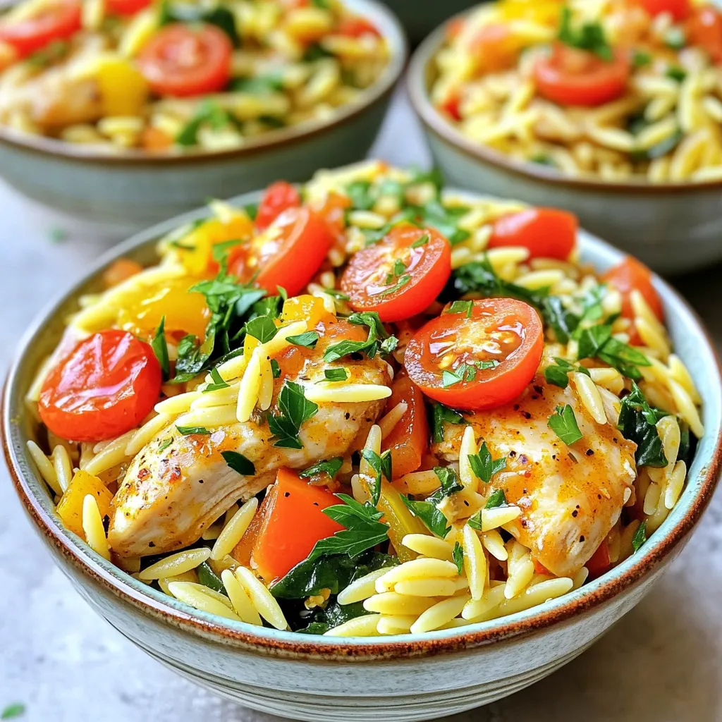 Für dieses leckere One Pot Cajun Chicken Orzo brauchst du folgende Zutaten: - 450 g knochenlose, hautlose Hähnchenschenkel, gewürfelt - 1 Tasse Orzo-Pasta - 1 mittelgroße Zwiebel, fein gehackt - 2 Knoblauchzehen, gehackt - 1 Paprika (rot oder gelb), gewürfelt - 1 Tasse Kirschtomaten, halbiert - 750 ml Hühnerbrühe - 2 Esslöffel Cajun-Gewürzmischung - 1 Teelöffel geräucherter Paprika - 1 Esslöffel Olivenöl - 1 Tasse frischer Spinat, gehackt - Salz und Pfeffer nach Geschmack - Frische Petersilie, gehackt (zum Garnieren) Wenn du einige Zutaten nicht hast, gibt es gute Alternativen: - Anstelle von Hähnchen kannst du Pute verwenden. - Ich empfehle Quinoa anstelle von Orzo für eine glutenfreie Option. - Statt frischen Spinat kannst du tiefgefrorenen Spinat nehmen. - Verwende Gemüsebrühe, wenn du kein Hühnerbrühe möchtest. - Für mehr Schärfe kannst du Cayennepfeffer hinzufügen. Frische Zutaten machen einen großen Unterschied. Hier sind einige Tipps: - Wähle Hähnchen, das fest und rosa ist, ohne dunkle Flecken. - Achte auf Zwiebeln, die fest und ohne Druckstellen sind. - Wähle Paprika mit glatter Haut und ohne Falten. - Kirschtomaten sollten prall und rot sein. - Kaufe frischen Spinat, der knackig und grün ist, ohne braune Stellen. Mit diesen Zutaten und Tipps bist du bestens gerüstet, um das Gericht zuzubereiten. Viel Spaß beim Kochen! Erhitze das Olivenöl in einem großen Topf bei mittlerer bis hoher Hitze. Füge die gewürfelten Hähnchenschenkel hinzu. Würze sie mit Salz, Pfeffer und einem Esslöffel Cajun-Gewürz. Brate das Hähnchen 5 bis 7 Minuten lang. Es sollte von allen Seiten gut gebräunt und durchgegart sein. Nimm das Hähnchen dann aus dem Topf und lege es beiseite. Nutze den gleichen Topf, um Zeit und Geschmack zu sparen. Gib die gehackte Zwiebel, Paprika und den Knoblauch hinein. Sautiere die Mischung für 3 bis 4 Minuten. Das Gemüse sollte weich sein und die Zwiebel glasig erscheinen. Rühre die restliche Cajun-Gewürzmischung, den geräucherten Paprika und die Orzo-Pasta unter das Gemüse. Röste die Pasta für 1 bis 2 Minuten an, um ihren Geschmack zu verstärken. Danach gib das Hähnchen, die Kirschtomaten und die Hühnerbrühe wieder in den Topf. Rühre alles gut um und bringe die Mischung zum Kochen. Sobald es kocht, reduziere die Hitze und decke den Topf ab. Lass das Gericht 12 bis 15 Minuten köcheln. Die Orzo sollte al dente sein und die Flüssigkeit größtenteils aufgenommen haben. Füge dann den gehackten Spinat hinzu und rühre, bis er verwelkt ist. Das dauert etwa 2 Minuten. Schmecke das Gericht nach Belieben mit Salz und Pfeffer ab. Lass es einige Minuten ruhen, bevor du es servierst. Ein häufiger Fehler ist, das Hähnchen zu lange zu braten. Es sollte goldbraun, aber nicht trocken sein. Achten Sie auch darauf, die Orzo-Pasta nicht zu lange zu kochen. Sie sollte al dente bleiben. Wenn Sie die Hitze zu hoch einstellen, kann die Flüssigkeit zu schnell verdampfen. Lassen Sie die Mischung sanft köcheln, um ein Anbrennen zu vermeiden. Die Konsistenz des Gerichts ist wichtig. Die Orzo sollte weich, aber nicht matschig sein. Verwenden Sie die richtige Menge Hühnerbrühe – 750 ml ist ideal. Wenn das Gericht zu trocken ist, fügen Sie etwas Brühe hinzu. Nach dem Kochen lässt das Gericht etwas nach, daher ist es gut, es ein paar Minuten ruhen zu lassen. Die Cajun-Gewürzmischung ist der Schlüssel zu diesem Gericht. Fühlen Sie sich frei, die Menge anzupassen. Wenn Sie es schärfer mögen, fügen Sie mehr hinzu. Für eine mildere Version nehmen Sie weniger. Salz und Pfeffer können Sie nach Ihrem Geschmack hinzufügen. Experimentieren Sie mit frischen Kräutern wie Thymian oder Oregano für zusätzliche Aromen. {{image_4}} Wenn du eine vegetarische Variante machen möchtest, ersetze das Hähnchen mit Tofu. Nimm 450 g festen Tofu. Schneide ihn in kleine Würfel und brate ihn in Olivenöl an. Würze ihn mit Salz, Pfeffer und Cajun-Gewürz. Der Tofu nimmt die Aromen gut auf und sorgt für eine leckere, pflanzliche Option. Wenn du es schärfer magst, füge einfach etwas Cayennepfeffer oder frische Chilis hinzu. Beginne mit einer kleinen Menge und taste dich langsam vor. Du kannst auch scharfe Wurst oder Chorizo hinzufügen, um mehr Geschmack zu erhalten. Diese Änderungen bringen einen tollen Kick in dein Gericht. Saisonal Gemüse macht dein Gericht bunter und gesünder. Im Frühling passen Spargel oder Erbsen gut dazu. Im Sommer kannst du Zucchini oder Auberginen verwenden. Im Herbst sind Kürbis oder Rosenkohl perfekt. Füge das Gemüse während des Sautierens hinzu, damit es schön weich wird und die Aromen sich entfalten können. Cajun Geflügel Orzo bleibt frisch, wenn du ihn richtig lagerst. Lass das Gericht zuerst auf Raumtemperatur abkühlen. Fülle es dann in einen luftdichten Behälter. So bleibt der Geschmack erhalten. Im Kühlschrank hält es sich bis zu drei Tage. Achte darauf, die Portionen gut zu trennen, um die Frische zu bewahren. Wenn du mehr Zeit brauchst, kannst du Cajun Geflügel Orzo einfrieren. Fülle das kalte Gericht in gefriergeeignete Behälter oder Beutel. Achte darauf, die Luft gut herauszudrücken. So schützt du das Essen vor Gefrierbrand. Es hält sich bis zu drei Monate im Gefrierfach. Zum Auftauen, lege den Behälter über Nacht in den Kühlschrank. Beim Aufwärmen kannst du die beste Qualität erhalten. Stelle den Ofen auf 180 Grad Celsius. Lege das Gericht in eine Auflaufform und decke es mit Alufolie ab. Dies hilft, das Gericht gleichmäßig zu erwärmen. Du kannst auch die Mikrowelle nutzen. Erhitze kleine Portionen, rühre sie gut um und prüfe die Temperatur. Füge etwas Hühnerbrühe hinzu, wenn das Gericht trocken ist. Die Zubereitung dauert etwa 30 Minuten. Die Vorbereitungszeit beträgt 10 Minuten. Kochen Sie das Gericht für 20 Minuten. So haben Sie schnell ein leckeres Essen. Ja, Sie können die Orzo-Pasta ersetzen. Alternativen sind Reis oder kleine Nudeln. Achten Sie auf die Kochzeit. Reis braucht länger als Orzo. Gute Beilagen sind frischer Salat oder knuspriges Brot. Ein grüner Salat passt gut dazu. Sie können auch gedünstetes Gemüse servieren. In diesem Artikel haben wir die Zutaten, die Schritte zur Zubereitung und nützliche Tipps besprochen. Ich hoffe, die Anleitungen helfen dir, dein Gericht perfekt zu machen. Denke daran, frische Zutaten zu wählen und deine Gewürze nach deinem Geschmack anzupassen. Variationen können dein Essen noch spannender machen. Achte auch auf die Lagerung, damit du dein leckeres Gericht lange genießen kannst. Nutze die FAQs für weitere Fragen. Viel Spaß beim Kochen!